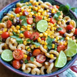 - 340 g Ellbogenpasta - 240 g Kirschtomaten - 240 g Süßmais Die Hauptzutaten sind einfach zu finden und sehr lecker. Die Ellbogenpasta gibt dem Salat eine tolle Struktur. Kirschtomaten bringen Süße und Frische. Süßmais fügt eine knackige Textur hinzu. - 1 rote Paprika - 240 g schwarze Bohnen - 1/2 rote Zwiebel Die rote Paprika sorgt für Farbe und Geschmack. Schwarze Bohnen fügen Protein hinzu. Die rote Zwiebel bringt eine leichte Schärfe ins Gericht. Diese Zutaten machen den Salat nahrhaft und abwechslungsreich. - 60 ml Olivenöl - 30 ml Apfelessig - 15 ml Honig Das Dressing ist der Schlüssel zum Geschmack. Olivenöl gibt eine samtige Note. Apfelessig sorgt für einen frischen Kick. Honig rundet alles ab und balanciert die Aromen. Das Dressing ist einfach zuzubereiten und macht den Salat perfekt. Für das vollständige Rezept schauen Sie sich die Full Recipe an. - Zuerst bringst du einen großen Topf mit gesalzenem Wasser zum Kochen. - Wenn das Wasser kocht, fügst du die Ellbogenpasta hinzu. - Koche die Pasta gemäß den Anweisungen auf der Verpackung, bis sie al dente ist. - Nach dem Kochen gießt du die Pasta ab und lässt sie etwas abkühlen. - Während die Pasta kocht, kannst du das Gemüse vorbereiten. - Schneide die Kirschtomaten in Hälften und würfle die rote Paprika. - Wenn du das Gemüse geschnitten hast, füge den Süßmais, die schwarzen Bohnen und die gehackte Zwiebel hinzu. - Mische alles in einer großen Rührschüssel gut durch. - Für das Dressing nimm eine kleine Schüssel. - Vermenge das Olivenöl, den Apfelessig und den Honig. - Füge das geräucherte Paprikapulver, Salz und Pfeffer hinzu. - Rühre alles gut um, bis das Dressing eine homogene Konsistenz hat. - Jetzt kommt der spannende Teil! - Gib die abgekühlte Pasta in die große Rührschüssel mit dem Gemüse. - Gieße das Dressing über den Nudelsalat. - Mische alles vorsichtig, bis sich die Zutaten gut vermengen. - Probiere den Salat und passe die Würze nach deinem Geschmack an. - Lasse den Salat für mindestens 30 Minuten im Kühlschrank ruhen, damit die Aromen sich entfalten können. Für eine detaillierte Anleitung und alle Zutaten sieh dir das Full Recipe an. Um die beste Textur zu erreichen, koche die Pasta al dente. Das bedeutet, sie sollte noch einen leichten Biss haben. Folge den Anweisungen auf der Verpackung. Nach dem Kochen, lasse die Pasta abkühlen. Das hilft, ein Verkleben zu vermeiden. Für das Dressing kannst du alternative Süßungsmittel verwenden. Statt Honig probiere Agavendicksaft oder Ahornsirup. Das gibt dem Salat eine neue Note. Du kannst auch die Gewürze ändern. Füge Knoblauchpulver oder Chili hinzu für mehr Geschmack. Serviere den Salat in bunten Schüsseln. Das macht ihn visuell ansprechend. Garnieren ist wichtig für zusätzliche Frische. Verwende frischen Koriander oder Limettenscheiben. Diese kleinen Details machen einen großen Unterschied. Für das vollständige Rezept schau dir die Anleitung an. {{image_4}} Für eine fleischlose Variante von Cowboy Pasta Salad können Sie Quinoa oder Linsen verwenden. Quinoa hat einen nussigen Geschmack und eine tolle Textur. Linsen fügen Proteine hinzu und machen den Salat herzhaft. Außerdem können Sie weitere Gemüsesorten wie Avocado oder Spinat hinzufügen. Diese sorgen für mehr Farbe und Nährstoffe. Wenn Sie mehr Protein möchten, fügen Sie Hähnchen oder Tofu hinzu. Gegrilltes Hähnchen bringt einen tollen Geschmack. Tofu ist eine perfekte vegane Wahl. Für eine schnelle Lösung können Sie auch Thunfisch verwenden. Dieser gibt dem Salat eine zusätzliche Fülle und Geschmack. Wenn Sie glutenfrei leben, gibt es spezielle Pasta-Optionen. Diese sind meist aus Mais oder Reis. Sie können auch milchfreien Käse verwenden. Dieser ist oft aus Nüssen oder Soja und schmeckt gut. So können alle Gäste genießen, ohne sich Sorgen zu machen. Um Cowboy Pasta Salad frisch zu halten, wählen Sie einen luftdichten Behälter. Ein Glasbehälter oder eine Plastikschüssel mit Deckel funktioniert gut. Stellen Sie sicher, dass der Salat komplett abgekühlt ist, bevor Sie ihn lagern. So bleibt die Textur erhalten. Die Haltbarkeit des Salats beträgt in der Regel 3 bis 5 Tage im Kühlschrank. Achten Sie darauf, den Salat vor dem Servieren gut durchzumischen. Probieren Sie ihn, um sicherzustellen, dass er noch gut schmeckt. Ja, Cowboy Pasta Salad kann eingefroren werden, aber es gibt einige Dinge zu beachten. Das Einfrieren kann die Textur der Pasta und des Gemüses verändern. Wenn Sie den Salat einfrieren möchten, verwenden Sie einen gefrierfreundlichen Behälter. Um den Salat aufzutauen, lassen Sie ihn über Nacht im Kühlschrank stehen. Danach können Sie ihn bei Bedarf leicht aufpeppen. Fügen Sie frisches Gemüse oder ein wenig Dressing hinzu, um den Geschmack aufzufrischen. Cowboy Pasta Salad hält sich gut im Kühlschrank. Du kannst ihn bis zu fünf Tage aufbewahren. Um die Frische zu erhalten, lege den Salat in einen luftdichten Behälter. Das verhindert, dass er austrocknet oder Gerüche aufnimmt. Wenn du ihn länger aufbewahren möchtest, solltest du ihn einfrieren. Ja, du kannst Cowboy Pasta Salad im Voraus machen. Bereite den Salat bis zu zwei Tage vorher zu. Lass ihn dann im Kühlschrank ruhen. Die Aromen vermischen sich besser, wenn er eine Zeit lang zieht. Achte darauf, das Dressing separat zu halten, bis du bereit bist zu servieren. So bleibt der Salat frisch und knackig. Cowboy Pasta Salad passt gut zu vielen Gerichten. Du kannst ihn mit gegrilltem Hähnchen oder Steak servieren. Auch Würstchen oder Burger sind tolle Begleiter. Für eine leichtere Option sind frische Gemüsesticks oder ein grüner Salat ideal. Diese Beilagen ergänzen die Aromen des Pasta Salats perfekt. Du kannst Cowboy Pasta Salad ganz leicht abwandeln. Füge verschiedene Gemüsesorten hinzu, wie Gurken oder Avocado. Für mehr Protein kannst du Hähnchen oder Kichererbsen einmischen. Experimentiere mit verschiedenen Käsesorten, wie Feta oder Mozzarella. Wenn du es schärfer magst, füge Jalapeños oder scharfe Soße hinzu. So bleibt das Gericht spannend und frisch. Cowboy Pasta Salad ist einfach zuzubereiten und hat viele Variationen. Der Hauptteil sind Ellbogenpasta, Kirschtomaten und Süßmais. Frisches Gemüse und ein leckeres Dressing machen es besonders. Vergiss nicht, die Pasta al dente zu kochen. Du kannst die Zutaten nach deinem Geschmack anpassen und sogar Allergien berücksichtigen. Dieser Salat ist nicht nur köstlich, sondern auch ideal für jeden Anlass. Probiere es aus und finde deine perfekte Version!