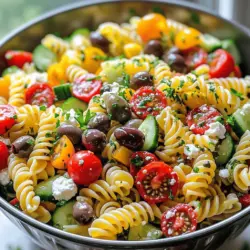 Für einen köstlichen mediterranen Pasta-Salat benötigen Sie folgende Zutaten: - 225 g Fusilli-Nudeln - 240 ml Kirschtomaten, halbiert - 1 Salatgurke, gewürfelt - 1 Paprika (rot oder gelb), gehackt - 240 ml Kalamata-Oliven, entsteint und halbiert - 1/2 rote Zwiebel, fein gehackt - 120 g Feta-Käse, zerbröselt - 30 g Kapern, abgetropft - 15 g frische Petersilie, gehackt - 60 ml Olivenöl - 30 ml Zitronensaft - 1 Teelöffel getrockneter Oregano - Salz und Pfeffer nach Geschmack Um den Salat zu bereichern, können Sie folgende Beilagen und Extras hinzufügen: - Gegrilltes Hähnchen oder Garnelen für mehr Protein - Gehackte Nüsse wie Pinienkerne oder Mandeln für Crunch - Avocado für eine cremige Textur - Weitere Kräuter wie Basilikum oder Minze für Frische Frische Zutaten sind für diesen Salat wichtig. Hier sind einige Tipps: - Wählen Sie reife Kirschtomaten, die fest sind und gut riechen. - Suchen Sie nach knackigen Gurken ohne Druckstellen oder weiche Stellen. - Achten Sie darauf, dass die Paprika glänzend und fest sind. - Kaufen Sie Kalamata-Oliven in der Salzlake für besten Geschmack. - Wählen Sie Feta-Käse aus Schafsmilch für mehr Aroma. Mit diesen Zutaten und Tipps gelingt Ihr mediterraner Pasta-Salat ganz sicher. Für das vollständige Rezept, schauen Sie sich den Abschnitt "Vollständiges Rezept" an. Kochen Sie die Fusilli-Nudeln in einem großen Topf. Verwenden Sie viel Salzwasser, damit die Nudeln nicht zusammenkleben. Kochen Sie die Nudeln, bis sie al dente sind. Dies dauert etwa 8 bis 10 Minuten. Gießen Sie die Nudeln nach dem Kochen ab. Spülen Sie sie unter kaltem Wasser ab, damit sie abkühlen. Lassen Sie sie dann beiseite. Das Dressing ist einfach und lecker. Nehmen Sie eine kleine Schüssel. Gießen Sie das Olivenöl und den Zitronensaft hinein. Fügen Sie den getrockneten Oregano, Salz und Pfeffer hinzu. Rühren Sie alles gut um, bis es gut vermischt ist. Das Dressing gibt dem Salat einen frischen Geschmack. Jetzt kommt der Spaß! Nehmen Sie eine große Schüssel. Geben Sie die Kirschtomaten, Gurke, Paprika, Oliven, rote Zwiebel, Feta-Käse, Kapern und Petersilie hinein. Mischen Sie alles vorsichtig. Geben Sie dann die abgekühlten Nudeln dazu. Gießen Sie das Dressing über die Mischung. Werfen Sie alles sanft, bis die Nudeln und das Gemüse gleichmäßig bedeckt sind. Lassen Sie den Salat für mindestens 30 Minuten im Kühlschrank. So können die Aromen gut einziehen. Servieren Sie den Salat in einer großen Schüssel. Garnieren Sie ihn mit extra Feta-Käse und Petersilie. - Vollständiges Rezept: Mediterrane Regenbogen-Pasta-Salat Um den Geschmack Ihres mediterranen Pasta-Salats zu verbessern, nutzen Sie frische Zutaten. Wählen Sie reife Kirschtomaten. Sie bringen mehr Süße und Saftigkeit. Frische Kräuter sind ebenfalls wichtig. Petersilie verleiht Frische. Ein Spritzer zusätzlicher Zitronensaft hebt die Aromen hervor. Experimentieren Sie mit Gewürzen. Fügen Sie etwas Chili für einen Kick hinzu. Für den besten Geschmack bereiten Sie den Salat einen Tag vorher zu. Die Aromen verschmelzen und werden intensiver. Lagern Sie den Salat in einem luftdichten Behälter im Kühlschrank. Rühren Sie das Dressing erst kurz vor dem Servieren hinzu. So bleiben die Nudeln und das Gemüse frisch und knackig. Ein häufiger Fehler ist, den Salat zu früh zu servieren. Lassen Sie ihn mindestens 30 Minuten im Kühlschrank ruhen. So entfalten sich die Aromen besser. Ein anderer Fehler ist, zu viel Dressing zu verwenden. Starten Sie mit weniger und fügen Sie nach Bedarf mehr hinzu. Dies verhindert, dass der Salat matschig wird. {{image_4}} Mediterraner Pasta-Salat ist leicht anpassbar. Für eine vegetarische Option nutzen Sie einfach mehr Gemüse. Zucchini oder Artischocken sind gute Ergänzungen. Für vegane Varianten lassen Sie den Feta-Käse weg. Ersetzen Sie ihn durch Tofu oder Nusskäse. Diese Alternativen bringen einen ähnlichen Geschmack und machen den Salat cremig. Sie können den Salat nach Belieben erweitern. Fügen Sie gegrillte Auberginen oder Zucchini hinzu. Diese bringen Rauchgeschmack und Tiefe. Für mehr Protein können Sie Kichererbsen oder schwarze Bohnen einmischen. Sie machen den Salat sättigender. Gerne können Sie auch frische Kräuter wie Basilikum oder Minze verwenden. Diese verleihen dem Salat Frische und Aromatik. Pasta-Salat kann sich je nach Saison ändern. Im Frühling sind Spargel und Erbsen toll. Diese Gemüse bringen Farbe und Knackigkeit. Im Sommer können Sie frische, reife Tomaten und Paprika verwenden. Sie sind süß und saftig. Im Herbst nutzen Sie Kürbis oder Rote Bete. Diese Zutaten geben dem Salat ein erdiges Aroma. Im Winter sind geröstete Wurzeln eine gute Wahl. Sie machen den Salat warm und herzhaft. Experimentieren Sie mit verschiedenen Zutaten! So bleibt Ihr mediterraner Pasta-Salat frisch und aufregend. Um den mediterranen Pasta-Salat frisch zu halten, legen Sie ihn in einen luftdichten Behälter. Dies schützt vor Luft und Feuchtigkeit. Achten Sie darauf, den Salat vor dem Lagern gut abzudecken. So bleiben die Aromen erhalten. Der Pasta-Salat hält sich im Kühlschrank bis zu drei Tage. Nach dieser Zeit kann die Qualität sinken. Wenn Sie den Salat länger aufbewahren möchten, frieren Sie ihn ein. Beachten Sie jedoch, dass die Textur nach dem Auftauen anders sein kann. Erwärmen Sie den Pasta-Salat nicht in der Mikrowelle. Besser ist es, ihn kalt zu genießen. Wenn Sie ihn wieder frisch machen möchten, fügen Sie etwas Olivenöl und Zitronensaft hinzu. So wird der Salat wieder lebendig. Um den Geschmack deines mediterranen Pasta-Salats anzupassen, probiere verschiedene Kräuter. Frischer Basilikum oder Thymian kann neue Aromen hinzufügen. Du kannst auch Knoblauch oder Chili für etwas Schärfe verwenden. Das Dressing kann auch variieren. Füge mehr Zitronensaft für Frische hinzu oder mehr Olivenöl für einen reichhaltigen Geschmack. Sei kreativ und taste dich an deine Lieblingskombinationen heran. Ja, du kannst andere Nudelsorten verwenden. Penne oder Farfalle sind gute Optionen. Wenn du eine andere Form magst, probiere Spiralen oder sogar Reisnudeln. Achte darauf, die Kochzeit anzupassen. Verschiedene Nudeln können unterschiedliche Texturen bieten und deinen Salat interessanter machen. Der originale Pasta-Salat ist nicht glutenfrei. Du kannst jedoch glutenfreie Nudeln verwenden. Es gibt viele Marken, die leckere Alternativen bieten. Achte darauf, dass die anderen Zutaten ebenfalls glutenfrei sind. - Tipps für die Zubereitung einer glutenfreien Variante: - Verwende glutenfreie Fusilli oder Penne. - Stelle sicher, dass der Feta-Käse und die Oliven keine Glutenreste enthalten. - Achte darauf, dass alle Dressings glutenfrei sind. So kannst du einen köstlichen, glutenfreien mediterranen Pasta-Salat genießen. Der mediterrane Pasta-Salat ist einfach und lecker. Wir haben die besten Zutaten, Tipps zur Zubereitung und Lagerung sowie Variationen besprochen. Achte beim Kochen auf frische Zutaten. Denke daran, den Salat gut zu lagern, damit er länger hält. Nutze unsere Fragen und Antworten, um Anpassungen vorzunehmen. So wird dein Pasta-Salat immer ein Hit! Experimentiere mit den Varianten. Viel Spaß beim Zubereiten und Genießen!