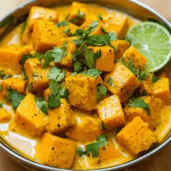 Für das Kürbis-Curry sind frische Zutaten sehr wichtig. Hier sind die Hauptzutaten, die du brauchst: - 1 kleiner Kürbis (ca. 1 kg), geschält und gewürfelt - 1 große Zwiebel, fein gehackt - 3 Knoblauchzehen, gehackt - 2,5 cm frischer Ingwer, gerieben - 2 mittlere Tomaten, püriert - 240 ml Kokosmilch - 1 Esslöffel Currypulver - 1 Teelöffel Kreuzkümmelsamen - 1 Teelöffel Kurkumapulver - 1 Teelöffel Garam Masala - 1-2 grüne Chilischoten, längs eingeschnitten - 2 Esslöffel Pflanzenöl - Salz nach Geschmack - Frischer Koriander zur Garnitur Jede dieser Zutaten spielt eine wichtige Rolle. Der Kürbis bringt Süße, während die Zwiebel und der Knoblauch Tiefe geben. Die Tomaten sorgen für Frische. Die Gewürze machen das Curry besonders lecker. Currypulver, Kreuzkümmel, Kurkuma und Garam Masala bringen die Aromen zusammen. - Currypulver: Es gibt dem Gericht seine Wärme und Farbe. - Kreuzkümmel: Er hat einen erdigen Geschmack und hilft bei der Verdauung. - Kurkuma: Diese goldene Zutat ist gesund und gibt dem Curry eine schöne Farbe. - Garam Masala: Es ist die geheime Zutat, die dem Essen den letzten Schliff gibt. Die grünen Chilischoten fügen etwas Schärfe hinzu. Du kannst die Menge anpassen, um das Curry mild oder scharf zu machen. Für die Zubereitung dieses Currys brauchst du einige einfache Küchengeräte: - Einen großen Topf: Er eignet sich gut für das Kochen und Mischen. - Ein scharfes Messer: Damit kannst du die Zutaten gut schneiden. - Ein Schneidebrett: Es ist wichtig für die Vorbereitung. - Einen Holzlöffel: Damit rührst du die Mischung gut um. Mit diesen Geräten kannst du das Gericht leicht zubereiten. Wenn du mehr über die Zubereitung erfahren möchtest, sieh dir das Full Recipe an! Zuerst musst du alle Zutaten bereitstellen. Dies macht den Kochprozess einfacher. Hier sind die Zutaten, die du brauchst: - 1 kleiner Kürbis (ca. 1 kg), geschält und gewürfelt - 1 große Zwiebel, fein gehackt - 3 Knoblauchzehen, gehackt - 2,5 cm frischer Ingwer, gerieben - 2 mittlere Tomaten, püriert - 240 ml Kokosmilch - 1 Esslöffel Currypulver - 1 Teelöffel Kreuzkümmelsamen - 1 Teelöffel Kurkumapulver - 1 Teelöffel Garam Masala - 1-2 grüne Chilischoten, längs eingeschnitten - 2 Esslöffel Pflanzenöl - Salz nach Geschmack - Frischer Koriander zur Garnitur Sobald du alles vorbereitet hast, kannst du direkt mit dem Kochen beginnen. Erhitze das Pflanzenöl in einem großen Topf bei mittlerer Hitze. Füge die Kreuzkümmelsamen hinzu und brate sie 30 Sekunden. Sie sollten knistern. Danach gib die gehackte Zwiebel in den Topf. Brate sie, bis sie glasig und goldbraun ist. Das dauert etwa 5 bis 7 Minuten. Nun rühre den gehackten Knoblauch, den geriebenen Ingwer und die eingeschnittenen Chilischoten ein. Lass alles 2 Minuten köcheln, bis es duftet. Dann füge das Tomatenpüree hinzu. Koche es 5 bis 7 Minuten, damit die Mischung eindickt. Vermische das Currypulver, Kurkumapulver und Salz gut. Gib die gewürfelten Kürbisstücke in den Topf. Wende sie gründlich in der Gewürzmischung. Gieße die Kokosmilch dazu und rühre gut um. Lass die Mischung sanft aufkochen. Decke den Topf ab und reduziere die Hitze auf niedrig. Lass den Curry 20 bis 25 Minuten köcheln, bis der Kürbis weich ist. Rühre dabei gelegentlich um. Nach dem Garen prüfe, ob das Curry Salz braucht. Streue das Garam Masala über den Curry. Gieße alles gut um und lasse es 5 Minuten weiterkochen. Nimm den Topf vom Herd. Garniere das Curry vor dem Servieren mit frisch gehacktem Koriander. Präsentationstipps: Serviere das Curry heiß in einer tiefen Schüssel. Es passt gut zu dampfendem Basmati-Reis oder warmem Naan-Brot. Garniere es mit einem Spritzer Koriander und einem kleinen Limettenstück für eine erfrischende Note. Du kannst die [Full Recipe] für weitere Details nachlesen. Um die perfekte Konsistenz für dein Curry zu erreichen, achte auf die Kürbisstücke. Schneide sie gleichmäßig, damit sie gleichmäßig garen. Wenn du einen cremigen Geschmack magst, füge etwas mehr Kokosmilch hinzu. Lass das Curry sanft köcheln. So wird der Kürbis weich, ohne zu zerfallen. Rühre regelmäßig um, damit nichts anbrennt. Die Gewürze sind der Schlüssel zu einem guten Curry. Experimentiere mit dem Currypulver. Wenn du es milder magst, nimm weniger. Für mehr Schärfe füge zusätzliche Chilischoten hinzu. Garam Masala kann auch variiert werden. Probiere es zuerst mit einer kleinen Menge aus. So kannst du den Geschmack anpassen, ohne zu viel Risiko einzugehen. Ein häufiger Fehler ist, die Zwiebeln nicht genug zu braten. Sie sollten goldbraun sein, um die besten Aromen zu entwickeln. Achte auch darauf, das Tomatenpüree gut einzukochen. So wird dein Curry nicht wässrig. Zu viel Salz kann das Gericht ruinieren. Füge es schrittweise hinzu und koste zwischendurch. Für mehr Frische, garniere das Curry mit frischem Koriander. Das macht einen großen Unterschied. Für die vollständige Anleitung, schau dir das Full Recipe an. {{image_4}} Wenn du ein vegetarisches oder veganes Gericht suchst, ist dieses Curry perfekt. Das Rezept ist schon vegan, da es keine tierischen Produkte enthält. Du kannst auch Tofu oder Kichererbsen hinzufügen, um mehr Protein zu bekommen. Diese Zutaten passen gut zum Kürbis und machen das Gericht noch sättigender. Du kannst das Rezept leicht anpassen. Füge zum Beispiel Spinat oder Erbsen hinzu, um mehr Farbe und Nährstoffe zu erhalten. Diese Zutaten bringen frische Aromen und eine schöne Textur ins Curry. Auch Süßkartoffeln oder Karotten sind eine tolle Wahl. Sie ergänzen den Kürbis und machen das Gericht noch köstlicher. Wenn du es schärfer magst, sind grüne Chilischoten eine gute Wahl. Du kannst mehr davon verwenden oder zusätzliche rote Chilis hinzufügen. Eine Prise Cayennepfeffer bringt auch einen tollen Kick. Achte darauf, die Schärfe nach deinem Geschmack anzupassen. So kannst du das Curry genau nach deinem Wunsch genießen. Um dein Curry frisch zu halten, lagere es in einem luftdichten Behälter. Lass das Curry zuerst abkühlen, bevor du es in den Kühlschrank stellst. So bleibt der Geschmack gut erhalten. Im Kühlschrank hält es bis zu 3 Tage. Achte darauf, es vor dem Essen erneut zu erhitzen. Wenn du mehr Curry hast, kannst du es auch einfrieren. Verwende einen gefrierfesten Behälter oder Beutel. Achte darauf, etwas Platz zu lassen, da die Flüssigkeit sich ausdehnt. So bleibt das Curry bis zu 3 Monate frisch. Zum Auftauen, stelle es einfach über Nacht in den Kühlschrank oder erhitze es direkt. Reste sind eine tolle Möglichkeit, Zeit zu sparen. Das Curry schmeckt am nächsten Tag oft sogar noch besser. Du kannst es als Füllung für Wraps oder Tacos verwenden. Auch über Reis oder Quinoa schmeckt es super. Vermeide jedoch, das Curry mehrmals aufzuwärmen, um die Qualität zu erhalten. Die Zubereitung des Indian Pumpkin Curry dauert etwa 50 Minuten. Du brauchst 15 Minuten, um die Zutaten vorzubereiten. Das Kochen selbst dauert dann 35 Minuten. Diese einfache Zeitaufteilung hilft dir, dein Curry perfekt zuzubereiten. Ja, du kannst andere Kürbissorten verwenden. Hokkaido und Butternut sind gute Alternativen. Diese Kürbisse haben ähnliche Texturen und Geschmäcker. Achte darauf, sie in ähnliche Stücke zu schneiden, um eine gleichmäßige Garzeit zu gewährleisten. Zu diesem Curry passen viele Beilagen. Dampfer Basmati-Reis ist eine klassische Wahl. Auch warmes Naan-Brot ergänzt das Gericht gut. Du kannst das Curry auch mit frischem Salat oder Joghurt servieren. Diese Beilagen bringen Frische und helfen, die Gewürze auszugleichen. Kürbis-Curry ist einfach und vielseitig. Wir haben die Hauptzutaten und Gewürze besprochen. Außerdem gab es Tipps zur Zubereitung und häufigen Fehlern. Vergessen Sie nicht die Variationen, um das Rezept anzupassen. Lagern Sie Reste richtig, um das Beste herauszuholen. Kürbis-Curry ist eine großartige Wahl für jedem Anlass. Probieren Sie es aus. Sie werden den Geschmack lieben.