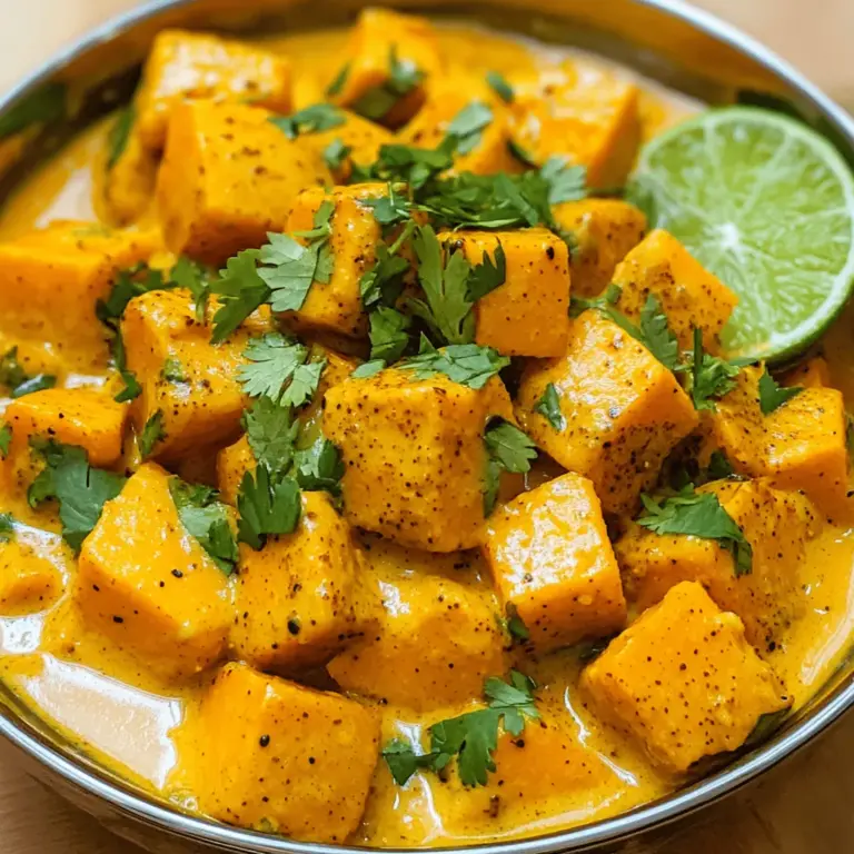 Für das Kürbis-Curry sind frische Zutaten sehr wichtig. Hier sind die Hauptzutaten, die du brauchst: - 1 kleiner Kürbis (ca. 1 kg), geschält und gewürfelt - 1 große Zwiebel, fein gehackt - 3 Knoblauchzehen, gehackt - 2,5 cm frischer Ingwer, gerieben - 2 mittlere Tomaten, püriert - 240 ml Kokosmilch - 1 Esslöffel Currypulver - 1 Teelöffel Kreuzkümmelsamen - 1 Teelöffel Kurkumapulver - 1 Teelöffel Garam Masala - 1-2 grüne Chilischoten, längs eingeschnitten - 2 Esslöffel Pflanzenöl - Salz nach Geschmack - Frischer Koriander zur Garnitur Jede dieser Zutaten spielt eine wichtige Rolle. Der Kürbis bringt Süße, während die Zwiebel und der Knoblauch Tiefe geben. Die Tomaten sorgen für Frische. Die Gewürze machen das Curry besonders lecker. Currypulver, Kreuzkümmel, Kurkuma und Garam Masala bringen die Aromen zusammen. - Currypulver: Es gibt dem Gericht seine Wärme und Farbe. - Kreuzkümmel: Er hat einen erdigen Geschmack und hilft bei der Verdauung. - Kurkuma: Diese goldene Zutat ist gesund und gibt dem Curry eine schöne Farbe. - Garam Masala: Es ist die geheime Zutat, die dem Essen den letzten Schliff gibt. Die grünen Chilischoten fügen etwas Schärfe hinzu. Du kannst die Menge anpassen, um das Curry mild oder scharf zu machen. Für die Zubereitung dieses Currys brauchst du einige einfache Küchengeräte: - Einen großen Topf: Er eignet sich gut für das Kochen und Mischen. - Ein scharfes Messer: Damit kannst du die Zutaten gut schneiden. - Ein Schneidebrett: Es ist wichtig für die Vorbereitung. - Einen Holzlöffel: Damit rührst du die Mischung gut um. Mit diesen Geräten kannst du das Gericht leicht zubereiten. Wenn du mehr über die Zubereitung erfahren möchtest, sieh dir das Full Recipe an! Zuerst musst du alle Zutaten bereitstellen. Dies macht den Kochprozess einfacher. Hier sind die Zutaten, die du brauchst: - 1 kleiner Kürbis (ca. 1 kg), geschält und gewürfelt - 1 große Zwiebel, fein gehackt - 3 Knoblauchzehen, gehackt - 2,5 cm frischer Ingwer, gerieben - 2 mittlere Tomaten, püriert - 240 ml Kokosmilch - 1 Esslöffel Currypulver - 1 Teelöffel Kreuzkümmelsamen - 1 Teelöffel Kurkumapulver - 1 Teelöffel Garam Masala - 1-2 grüne Chilischoten, längs eingeschnitten - 2 Esslöffel Pflanzenöl - Salz nach Geschmack - Frischer Koriander zur Garnitur Sobald du alles vorbereitet hast, kannst du direkt mit dem Kochen beginnen. Erhitze das Pflanzenöl in einem großen Topf bei mittlerer Hitze. Füge die Kreuzkümmelsamen hinzu und brate sie 30 Sekunden. Sie sollten knistern. Danach gib die gehackte Zwiebel in den Topf. Brate sie, bis sie glasig und goldbraun ist. Das dauert etwa 5 bis 7 Minuten. Nun rühre den gehackten Knoblauch, den geriebenen Ingwer und die eingeschnittenen Chilischoten ein. Lass alles 2 Minuten köcheln, bis es duftet. Dann füge das Tomatenpüree hinzu. Koche es 5 bis 7 Minuten, damit die Mischung eindickt. Vermische das Currypulver, Kurkumapulver und Salz gut. Gib die gewürfelten Kürbisstücke in den Topf. Wende sie gründlich in der Gewürzmischung. Gieße die Kokosmilch dazu und rühre gut um. Lass die Mischung sanft aufkochen. Decke den Topf ab und reduziere die Hitze auf niedrig. Lass den Curry 20 bis 25 Minuten köcheln, bis der Kürbis weich ist. Rühre dabei gelegentlich um. Nach dem Garen prüfe, ob das Curry Salz braucht. Streue das Garam Masala über den Curry. Gieße alles gut um und lasse es 5 Minuten weiterkochen. Nimm den Topf vom Herd. Garniere das Curry vor dem Servieren mit frisch gehacktem Koriander. Präsentationstipps: Serviere das Curry heiß in einer tiefen Schüssel. Es passt gut zu dampfendem Basmati-Reis oder warmem Naan-Brot. Garniere es mit einem Spritzer Koriander und einem kleinen Limettenstück für eine erfrischende Note. Du kannst die [Full Recipe] für weitere Details nachlesen. Um die perfekte Konsistenz für dein Curry zu erreichen, achte auf die Kürbisstücke. Schneide sie gleichmäßig, damit sie gleichmäßig garen. Wenn du einen cremigen Geschmack magst, füge etwas mehr Kokosmilch hinzu. Lass das Curry sanft köcheln. So wird der Kürbis weich, ohne zu zerfallen. Rühre regelmäßig um, damit nichts anbrennt. Die Gewürze sind der Schlüssel zu einem guten Curry. Experimentiere mit dem Currypulver. Wenn du es milder magst, nimm weniger. Für mehr Schärfe füge zusätzliche Chilischoten hinzu. Garam Masala kann auch variiert werden. Probiere es zuerst mit einer kleinen Menge aus. So kannst du den Geschmack anpassen, ohne zu viel Risiko einzugehen. Ein häufiger Fehler ist, die Zwiebeln nicht genug zu braten. Sie sollten goldbraun sein, um die besten Aromen zu entwickeln. Achte auch darauf, das Tomatenpüree gut einzukochen. So wird dein Curry nicht wässrig. Zu viel Salz kann das Gericht ruinieren. Füge es schrittweise hinzu und koste zwischendurch. Für mehr Frische, garniere das Curry mit frischem Koriander. Das macht einen großen Unterschied. Für die vollständige Anleitung, schau dir das Full Recipe an. {{image_4}} Wenn du ein vegetarisches oder veganes Gericht suchst, ist dieses Curry perfekt. Das Rezept ist schon vegan, da es keine tierischen Produkte enthält. Du kannst auch Tofu oder Kichererbsen hinzufügen, um mehr Protein zu bekommen. Diese Zutaten passen gut zum Kürbis und machen das Gericht noch sättigender. Du kannst das Rezept leicht anpassen. Füge zum Beispiel Spinat oder Erbsen hinzu, um mehr Farbe und Nährstoffe zu erhalten. Diese Zutaten bringen frische Aromen und eine schöne Textur ins Curry. Auch Süßkartoffeln oder Karotten sind eine tolle Wahl. Sie ergänzen den Kürbis und machen das Gericht noch köstlicher. Wenn du es schärfer magst, sind grüne Chilischoten eine gute Wahl. Du kannst mehr davon verwenden oder zusätzliche rote Chilis hinzufügen. Eine Prise Cayennepfeffer bringt auch einen tollen Kick. Achte darauf, die Schärfe nach deinem Geschmack anzupassen. So kannst du das Curry genau nach deinem Wunsch genießen. Um dein Curry frisch zu halten, lagere es in einem luftdichten Behälter. Lass das Curry zuerst abkühlen, bevor du es in den Kühlschrank stellst. So bleibt der Geschmack gut erhalten. Im Kühlschrank hält es bis zu 3 Tage. Achte darauf, es vor dem Essen erneut zu erhitzen. Wenn du mehr Curry hast, kannst du es auch einfrieren. Verwende einen gefrierfesten Behälter oder Beutel. Achte darauf, etwas Platz zu lassen, da die Flüssigkeit sich ausdehnt. So bleibt das Curry bis zu 3 Monate frisch. Zum Auftauen, stelle es einfach über Nacht in den Kühlschrank oder erhitze es direkt. Reste sind eine tolle Möglichkeit, Zeit zu sparen. Das Curry schmeckt am nächsten Tag oft sogar noch besser. Du kannst es als Füllung für Wraps oder Tacos verwenden. Auch über Reis oder Quinoa schmeckt es super. Vermeide jedoch, das Curry mehrmals aufzuwärmen, um die Qualität zu erhalten. Die Zubereitung des Indian Pumpkin Curry dauert etwa 50 Minuten. Du brauchst 15 Minuten, um die Zutaten vorzubereiten. Das Kochen selbst dauert dann 35 Minuten. Diese einfache Zeitaufteilung hilft dir, dein Curry perfekt zuzubereiten. Ja, du kannst andere Kürbissorten verwenden. Hokkaido und Butternut sind gute Alternativen. Diese Kürbisse haben ähnliche Texturen und Geschmäcker. Achte darauf, sie in ähnliche Stücke zu schneiden, um eine gleichmäßige Garzeit zu gewährleisten. Zu diesem Curry passen viele Beilagen. Dampfer Basmati-Reis ist eine klassische Wahl. Auch warmes Naan-Brot ergänzt das Gericht gut. Du kannst das Curry auch mit frischem Salat oder Joghurt servieren. Diese Beilagen bringen Frische und helfen, die Gewürze auszugleichen. Kürbis-Curry ist einfach und vielseitig. Wir haben die Hauptzutaten und Gewürze besprochen. Außerdem gab es Tipps zur Zubereitung und häufigen Fehlern. Vergessen Sie nicht die Variationen, um das Rezept anzupassen. Lagern Sie Reste richtig, um das Beste herauszuholen. Kürbis-Curry ist eine großartige Wahl für jedem Anlass. Probieren Sie es aus. Sie werden den Geschmack lieben.