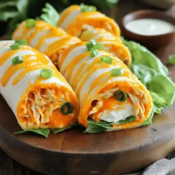 Um diese leckeren Roll-Ups zu machen, brauchst du einige Hauptzutaten. Hier ist die Liste: - 2 Tassen gekochtes Hähnchen, zerkleinert - 120 ml Buffalo-Sauce - 120 g Frischkäse, weich - 120 g geriebener Cheddar-Käse - 60 g grüne Zwiebeln, gehackt - 4 große Weizentortillas - 1 Tasse Eisbergsalat, zerkleinert - 60 ml Ranch-Dressing (optional als Dip) Diese Zutaten geben dir den tollen Geschmack, den du suchst. Die Kombination von Hähnchen und Buffalo-Sauce sorgt für die richtige Schärfe. Wenn du möchten, kannst du auch einige Alternativen verwenden. Hier sind ein paar Vorschläge: - Statt Hähnchen kannst du Putenfleisch nutzen. - Verwende eine andere Käsesorte, wie Gouda oder Mozzarella. - Für eine vegetarische Option kannst du gebratene Paprika oder Tofu nehmen. Diese Alternativen helfen, den Geschmack anzupassen. Du kannst die Füllung auch nach deinem Geschmack ändern. Die Qualität deiner Zutaten macht den Unterschied. Hier sind einige Tipps: - Wähle frisches Hähnchen. Es schmeckt besser und ist gesünder. - Benutze hochwertige Buffalo-Sauce. Diese sorgt für den besten Geschmack. - Achte darauf, dass der Frischkäse weich ist. So lässt er sich gut vermengen. Mit guten Zutaten wird jedes Gericht besser. So schmecken deine Roll-Ups noch köstlicher. Probiere es aus! Du findest das vollständige Rezept unter Full Recipe. Zuerst musst du das Hähnchen vorbereiten. Du kannst gekochtes Hähnchen verwenden. Zerkleinere es in kleine Stücke. In einer Schüssel vermischst du das Hähnchen mit Buffalo-Sauce. Rühre gut um, bis das Hähnchen gleichmäßig bedeckt ist. Die Buffalo-Sauce gibt dem Hähnchen einen scharfen, leckeren Geschmack. Nun kommt die Frischkäsemischung. Nimm eine andere Schüssel und füge den weichen Frischkäse hinzu. Gib den geriebenen Cheddar-Käse dazu. Mische beides gut. Du willst eine glatte und cremige Masse. Diese Mischung macht die Roll-Ups reichhaltig und köstlich. Jetzt ist es Zeit, die Tortillas zu füllen. Lege eine Weizentortilla auf eine saubere Oberfläche. Streiche die Frischkäsemischung gleichmäßig über die Tortilla. Lass etwa einen Zentimeter Rand frei. In der Mitte platziere eine Handvoll zerkleinerten Eisbergsalat. Füge dann eine Portion der Buffalo-Hähnchen-Mischung hinzu. Bestreue alles mit den gehackten grünen Zwiebeln für extra Geschmack. Rolle die Tortilla vorsichtig auf, beginnend an der Seite mit der Füllung. Klappe die Ränder ein, während du rollst. So bleibt alles drin. Wiederhole diesen Vorgang mit den restlichen Tortillas. Lege die fertigen Rollen mit der Nahtseite nach unten auf ein Schneidebrett. Kühle sie für 15 bis 30 Minuten im Kühlschrank, damit sie fester werden. Schneide die Roll-Ups in Stücke von etwa 2,5 cm. Arrangiere sie auf einer Platte. Serviere sie mit Ranch-Dressing als Dip. So hast du einen tollen Snack! Wenn du das genau so machst, wird jeder lieben, diese Buffalo Chicken Tortilla Roll-Ups zu essen. Ein häufiger Fehler ist, die Tortillas zu fest zu rollen. Das macht sie schwer zu essen. Achte darauf, die Tortilla locker zu rollen. So bleibt die Füllung drin. Ein anderer Fehler ist die zu große Menge an Füllung. Verwende nicht zu viel, sonst zerreißen die Tortillas. Halte die Füllung in der Mitte der Tortilla. Für die beste Konsistenz vermische den Frischkäse gut mit dem Käse. Eine glatte Mischung ist wichtig. Wenn die Mischung zu fest ist, füge etwas mehr Buffalo-Sauce hinzu. Das macht sie cremiger. Achte auch darauf, dass das Hähnchen nicht zu nass ist. Zu viel Flüssigkeit macht die Roll-Ups matschig. Ranch-Dressing passt gut zu diesen Roll-Ups. Du kannst auch andere Dips probieren. Zum Beispiel eine scharfe Salsa oder Guacamole. Wenn du etwas Frisches magst, serviere sie mit einem Joghurt-Dip. Für Beilagen sind Karotten und Selleriesticks toll. Diese geben einen knackigen Kontrast zu den Roll-Ups. Du kannst auch Chips dazu reichen, um mehr Crunch zu bieten. {{image_4}} Wenn du eine vegetarische Variante der Buffalo Chicken Tortilla Roll-Ups machen möchtest, kannst du das Hähnchen durch Gemüse ersetzen. Nutze zum Beispiel gebratene Paprika, Zucchini oder sogar schwarze Bohnen. Diese Zutaten geben dir einen tollen Geschmack und eine gute Textur. Du kannst auch Tofu verwenden, wenn du eine proteinreiche Option magst. Mische das Gemüse mit der Buffalo-Sauce und der Frischkäsemischung für den besten Geschmack. Wenn du es gerne scharf magst, füge mehr Gewürze hinzu. Chili-Pulver oder Cayennepfeffer geben den Roll-Ups einen extra Kick. Du kannst auch verschiedene Sorten von Buffalo-Sauce ausprobieren. Manche Marken bieten eine schärfere Version an. Denke daran, die Schärfe langsam zu steigern, falls du es nicht zu scharf magst. Du kannst die Weizentortillas durch andere Sorten ersetzen. Vollkorn-Tortillas sind eine gesunde Wahl. Sie geben den Roll-Ups einen nussigen Geschmack. Auch Mais-Tortillas sind eine gute Option, besonders für glutenfreie Ernährung. Probiere verschiedene Sorten aus, um deinen Favoriten zu finden. Für das vollständige Rezept, schau dir den [Full Recipe] an. Lagern Sie die Buffalo Chicken Tortilla Roll-Ups in einem luftdichten Behälter. Das hält sie frisch und lecker. Achten Sie darauf, dass die Rollen nicht zusammenkleben. Legen Sie zwischen die einzelnen Roll-Ups ein Stück Backpapier. So bleibt alles schön getrennt. Wenn Sie die Roll-Ups einfrieren möchten, wickeln Sie sie fest in Frischhaltefolie. Das schützt sie vor Frostschäden. Sie können auch einen luftdichten Behälter verwenden. Beschriften Sie den Behälter mit Datum und Inhalt. So wissen Sie immer, was sich darin befindet. Lassen Sie die Roll-Ups vor dem Servieren im Kühlschrank auftauen. Im Kühlschrank halten sich die Buffalo Chicken Tortilla Roll-Ups etwa drei bis vier Tage. Achten Sie darauf, sie in einem luftdichten Behälter zu lagern. Überprüfen Sie die Roll-Ups vor dem Essen auf frischen Geruch und Aussehen. So genießen Sie immer einen köstlichen Snack! Buffalo Chicken Tortilla Roll-Ups halten sich gut im Kühlschrank. Sie bleiben frisch für etwa 3 bis 5 Tage. Bewahren Sie die Roll-Ups in einem luftdichten Behälter auf. So bleibt die Textur weich und der Geschmack lecker. Wenn Sie die Roll-Ups länger lagern möchten, sollten Sie sie einfrieren. Ja, Sie können die Roll-Ups im Voraus zubereiten. Bereiten Sie sie bis zu einem Tag vorher vor und kühlen Sie sie. So können die Aromen gut durchziehen. Schneiden Sie sie erst kurz vor dem Servieren in Stücke. Das macht die Roll-Ups frisch und ansprechend. Wenn Sie keine Buffalo-Sauce haben, gibt es Alternativen. Sie können scharfe Sauce oder BBQ-Sauce verwenden. Diese Saucen geben ebenfalls Geschmack. Wenn Sie es weniger scharf mögen, probieren Sie eine milde Salsa oder eine Joghurtsoße. Sehen Sie sich auch das [Full Recipe] an, um mehr Ideen zu bekommen. In diesem Blogbeitrag habe ich die besten Zutaten und Rezepte für Buffalo Chicken Tortilla Roll-Ups erklärt. Wir haben alles von Hauptzutaten bis zu leckeren Variationen behandelt. Damit sicher alles gelingt, habe ich Tipps zur Zubereitung und Lagerung gegeben. Denke daran, dass du auch deine eigenen Ideen einbringen kannst. Die Roll-Ups sind nicht nur lecker, sondern auch vielseitig. Viel Spaß beim Ausprobieren und Genießen!