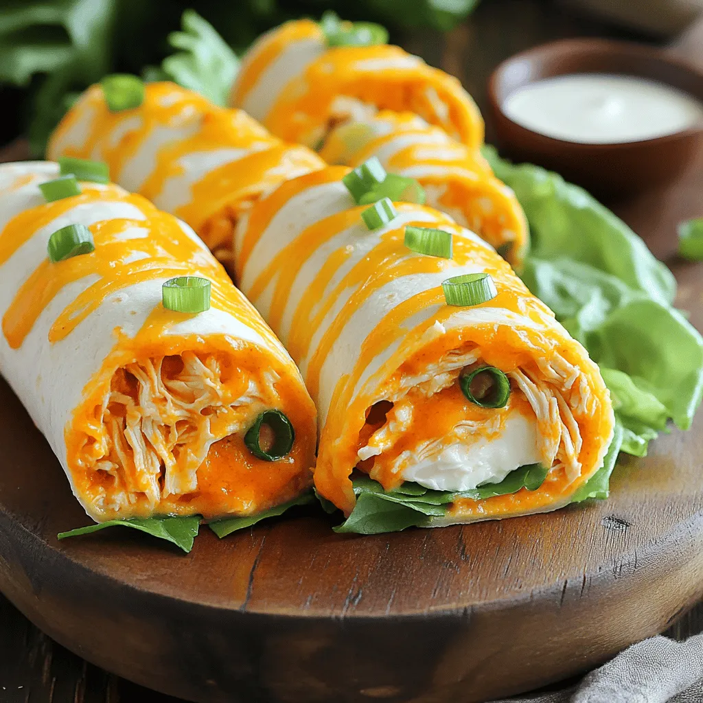 Um diese leckeren Roll-Ups zu machen, brauchst du einige Hauptzutaten. Hier ist die Liste: - 2 Tassen gekochtes Hähnchen, zerkleinert - 120 ml Buffalo-Sauce - 120 g Frischkäse, weich - 120 g geriebener Cheddar-Käse - 60 g grüne Zwiebeln, gehackt - 4 große Weizentortillas - 1 Tasse Eisbergsalat, zerkleinert - 60 ml Ranch-Dressing (optional als Dip) Diese Zutaten geben dir den tollen Geschmack, den du suchst. Die Kombination von Hähnchen und Buffalo-Sauce sorgt für die richtige Schärfe. Wenn du möchten, kannst du auch einige Alternativen verwenden. Hier sind ein paar Vorschläge: - Statt Hähnchen kannst du Putenfleisch nutzen. - Verwende eine andere Käsesorte, wie Gouda oder Mozzarella. - Für eine vegetarische Option kannst du gebratene Paprika oder Tofu nehmen. Diese Alternativen helfen, den Geschmack anzupassen. Du kannst die Füllung auch nach deinem Geschmack ändern. Die Qualität deiner Zutaten macht den Unterschied. Hier sind einige Tipps: - Wähle frisches Hähnchen. Es schmeckt besser und ist gesünder. - Benutze hochwertige Buffalo-Sauce. Diese sorgt für den besten Geschmack. - Achte darauf, dass der Frischkäse weich ist. So lässt er sich gut vermengen. Mit guten Zutaten wird jedes Gericht besser. So schmecken deine Roll-Ups noch köstlicher. Probiere es aus! Du findest das vollständige Rezept unter Full Recipe. Zuerst musst du das Hähnchen vorbereiten. Du kannst gekochtes Hähnchen verwenden. Zerkleinere es in kleine Stücke. In einer Schüssel vermischst du das Hähnchen mit Buffalo-Sauce. Rühre gut um, bis das Hähnchen gleichmäßig bedeckt ist. Die Buffalo-Sauce gibt dem Hähnchen einen scharfen, leckeren Geschmack. Nun kommt die Frischkäsemischung. Nimm eine andere Schüssel und füge den weichen Frischkäse hinzu. Gib den geriebenen Cheddar-Käse dazu. Mische beides gut. Du willst eine glatte und cremige Masse. Diese Mischung macht die Roll-Ups reichhaltig und köstlich. Jetzt ist es Zeit, die Tortillas zu füllen. Lege eine Weizentortilla auf eine saubere Oberfläche. Streiche die Frischkäsemischung gleichmäßig über die Tortilla. Lass etwa einen Zentimeter Rand frei. In der Mitte platziere eine Handvoll zerkleinerten Eisbergsalat. Füge dann eine Portion der Buffalo-Hähnchen-Mischung hinzu. Bestreue alles mit den gehackten grünen Zwiebeln für extra Geschmack. Rolle die Tortilla vorsichtig auf, beginnend an der Seite mit der Füllung. Klappe die Ränder ein, während du rollst. So bleibt alles drin. Wiederhole diesen Vorgang mit den restlichen Tortillas. Lege die fertigen Rollen mit der Nahtseite nach unten auf ein Schneidebrett. Kühle sie für 15 bis 30 Minuten im Kühlschrank, damit sie fester werden. Schneide die Roll-Ups in Stücke von etwa 2,5 cm. Arrangiere sie auf einer Platte. Serviere sie mit Ranch-Dressing als Dip. So hast du einen tollen Snack! Wenn du das genau so machst, wird jeder lieben, diese Buffalo Chicken Tortilla Roll-Ups zu essen. Ein häufiger Fehler ist, die Tortillas zu fest zu rollen. Das macht sie schwer zu essen. Achte darauf, die Tortilla locker zu rollen. So bleibt die Füllung drin. Ein anderer Fehler ist die zu große Menge an Füllung. Verwende nicht zu viel, sonst zerreißen die Tortillas. Halte die Füllung in der Mitte der Tortilla. Für die beste Konsistenz vermische den Frischkäse gut mit dem Käse. Eine glatte Mischung ist wichtig. Wenn die Mischung zu fest ist, füge etwas mehr Buffalo-Sauce hinzu. Das macht sie cremiger. Achte auch darauf, dass das Hähnchen nicht zu nass ist. Zu viel Flüssigkeit macht die Roll-Ups matschig. Ranch-Dressing passt gut zu diesen Roll-Ups. Du kannst auch andere Dips probieren. Zum Beispiel eine scharfe Salsa oder Guacamole. Wenn du etwas Frisches magst, serviere sie mit einem Joghurt-Dip. Für Beilagen sind Karotten und Selleriesticks toll. Diese geben einen knackigen Kontrast zu den Roll-Ups. Du kannst auch Chips dazu reichen, um mehr Crunch zu bieten. {{image_4}} Wenn du eine vegetarische Variante der Buffalo Chicken Tortilla Roll-Ups machen möchtest, kannst du das Hähnchen durch Gemüse ersetzen. Nutze zum Beispiel gebratene Paprika, Zucchini oder sogar schwarze Bohnen. Diese Zutaten geben dir einen tollen Geschmack und eine gute Textur. Du kannst auch Tofu verwenden, wenn du eine proteinreiche Option magst. Mische das Gemüse mit der Buffalo-Sauce und der Frischkäsemischung für den besten Geschmack. Wenn du es gerne scharf magst, füge mehr Gewürze hinzu. Chili-Pulver oder Cayennepfeffer geben den Roll-Ups einen extra Kick. Du kannst auch verschiedene Sorten von Buffalo-Sauce ausprobieren. Manche Marken bieten eine schärfere Version an. Denke daran, die Schärfe langsam zu steigern, falls du es nicht zu scharf magst. Du kannst die Weizentortillas durch andere Sorten ersetzen. Vollkorn-Tortillas sind eine gesunde Wahl. Sie geben den Roll-Ups einen nussigen Geschmack. Auch Mais-Tortillas sind eine gute Option, besonders für glutenfreie Ernährung. Probiere verschiedene Sorten aus, um deinen Favoriten zu finden. Für das vollständige Rezept, schau dir den [Full Recipe] an. Lagern Sie die Buffalo Chicken Tortilla Roll-Ups in einem luftdichten Behälter. Das hält sie frisch und lecker. Achten Sie darauf, dass die Rollen nicht zusammenkleben. Legen Sie zwischen die einzelnen Roll-Ups ein Stück Backpapier. So bleibt alles schön getrennt. Wenn Sie die Roll-Ups einfrieren möchten, wickeln Sie sie fest in Frischhaltefolie. Das schützt sie vor Frostschäden. Sie können auch einen luftdichten Behälter verwenden. Beschriften Sie den Behälter mit Datum und Inhalt. So wissen Sie immer, was sich darin befindet. Lassen Sie die Roll-Ups vor dem Servieren im Kühlschrank auftauen. Im Kühlschrank halten sich die Buffalo Chicken Tortilla Roll-Ups etwa drei bis vier Tage. Achten Sie darauf, sie in einem luftdichten Behälter zu lagern. Überprüfen Sie die Roll-Ups vor dem Essen auf frischen Geruch und Aussehen. So genießen Sie immer einen köstlichen Snack! Buffalo Chicken Tortilla Roll-Ups halten sich gut im Kühlschrank. Sie bleiben frisch für etwa 3 bis 5 Tage. Bewahren Sie die Roll-Ups in einem luftdichten Behälter auf. So bleibt die Textur weich und der Geschmack lecker. Wenn Sie die Roll-Ups länger lagern möchten, sollten Sie sie einfrieren. Ja, Sie können die Roll-Ups im Voraus zubereiten. Bereiten Sie sie bis zu einem Tag vorher vor und kühlen Sie sie. So können die Aromen gut durchziehen. Schneiden Sie sie erst kurz vor dem Servieren in Stücke. Das macht die Roll-Ups frisch und ansprechend. Wenn Sie keine Buffalo-Sauce haben, gibt es Alternativen. Sie können scharfe Sauce oder BBQ-Sauce verwenden. Diese Saucen geben ebenfalls Geschmack. Wenn Sie es weniger scharf mögen, probieren Sie eine milde Salsa oder eine Joghurtsoße. Sehen Sie sich auch das [Full Recipe] an, um mehr Ideen zu bekommen. In diesem Blogbeitrag habe ich die besten Zutaten und Rezepte für Buffalo Chicken Tortilla Roll-Ups erklärt. Wir haben alles von Hauptzutaten bis zu leckeren Variationen behandelt. Damit sicher alles gelingt, habe ich Tipps zur Zubereitung und Lagerung gegeben. Denke daran, dass du auch deine eigenen Ideen einbringen kannst. Die Roll-Ups sind nicht nur lecker, sondern auch vielseitig. Viel Spaß beim Ausprobieren und Genießen!