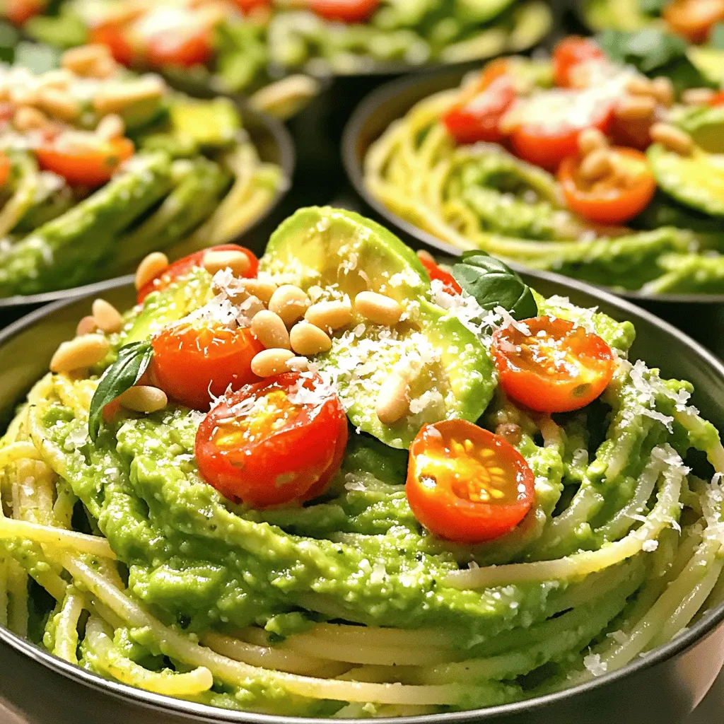 Für die cremige Avocado-Pasta benötigst du folgende Hauptzutaten: - 2 reife Avocados, entsteint und geschält - 3 Knoblauchzehen, fein gehackt - 2 Esslöffel Zitronensaft - 1/4 Tasse frische Basilikumblätter - 1/4 Tasse Olivenöl - Salz und Pfeffer nach Geschmack - 340 Gramm Pasta (Spaghetti oder Fettuccine) - 1/2 Tasse Kirschtomaten, halbiert - 2 Esslöffel Pinienkerne (geröstet) - Geriebener Parmesan (optional zur Servierung) Diese Zutaten machen die Pasta gesund und lecker. Die Avocados geben die cremige Basis. Knoblauch sorgt für kräftigen Geschmack und Zitronensaft bringt Frische. Um noch mehr Geschmack hinzuzufügen, kannst du Folgendes probieren: - Füge etwas Chili für Schärfe hinzu. - Verwende frischen Spinat oder Erbsen für mehr Nährstoffe. - Nutze geröstete Nüsse für einen extra Crunch. - Experimentiere mit Kräutern wie Petersilie oder Oregano. Diese Tipps helfen dir, die Pasta nach deinem Geschmack anzupassen. So wird jede Portion einzigartig und besonders. Falls du spezielle diätetische Bedürfnisse hast, gibt es tolle Alternativen: - Verwende glutenfreie Pasta, wenn du Gluten meiden möchtest. - Ersetze die Avocados durch eine Mischung aus Cashewkernen und Erbsen für eine andere Konsistenz. - Für eine kalorienärmere Option, nutze Zucchini-Nudeln anstelle von Pasta. Diese Alternativen machen die cremige Avocado-Pasta für alle zugänglich. Egal welche Diät du befolgst, du kannst dieses Gericht genießen. Um die Pasta perfekt zuzubereiten, beginne mit einem großen Topf. Fülle ihn mit gesalzenem Wasser und bringe es zum Kochen. Gib die Pasta hinein und koche sie gemäß den Verpackungshinweisen bis sie al dente ist. Achte darauf, etwa 1 Tasse des Kochwassers aufzuheben, bevor du die Pasta abgießt. Das Wasser wird später nützlich sein. Während die Pasta kocht, kannst du die Sauce zubereiten. Nimm zwei reife Avocados, entferne den Kern und schäle sie. Gib die Avocados zusammen mit drei gehackten Knoblauchzehen, zwei Esslöffeln Zitronensaft, 1/4 Tasse Basilikumblätter und 1/4 Tasse Olivenöl in eine Küchenmaschine. Püriere alles, bis die Mischung glatt und cremig ist. Wenn die Sauce zu dick ist, füge etwas vom aufgehobenen Nudelwasser hinzu, um die Konsistenz zu verbessern. Schmecke die Sauce mit Salz und Pfeffer ab. Jetzt kommt der spannende Teil. Gib die heiße Pasta in eine große Schüssel. Füge die cremige Avocado-Sauce hinzu und mische alles gut durch. Achte darauf, dass die Pasta gleichmäßig mit der Sauce bedeckt ist. Falls nötig, kannst du mehr vom Nudelwasser hinzufügen, um die Sauce zu lockern. Jetzt füge die halbierten Kirschtomaten und die gerösteten Pinienkerne hinzu. Diese Zutaten geben der Pasta einen tollen Biss. Serviere die Pasta sofort, eventuell mit geriebenem Parmesan, um das Gericht zu verfeinern. Das ist die Schritt-für-Schritt-Anleitung für die cremige Avocado-Pasta. Du kannst das vollständige Rezept in diesem Artikel finden. Ein häufiger Fehler ist, die Pasta zu lange zu kochen. Sie sollte al dente sein. Wenn die Pasta zu weich ist, wird sie matschig. Achte darauf, das Nudelwasser aufzuheben. Du kannst es nutzen, um die Sauce anzupassen. Wenn die Sauce zu dick ist, gib etwas von dem Wasser hinzu. Ein weiterer Fehler ist, die Avocados nicht richtig zu pürieren. Achte darauf, dass keine Stücke bleiben. Die Sauce muss glatt und cremig sein. Wenn du Knoblauch hast, der zu scharf ist, püriere ihn zusammen mit den Avocados. Das mildert den Geschmack. Du kannst die cremige Avocado-Pasta leicht anpassen. Probiere es mit verschiedenen Kräutern. Petersilie oder Koriander geben der Sauce eine neue Note. Wenn du es würziger magst, füge etwas rote Paprikaflocken hinzu. Für einen nussigen Geschmack kannst du Mandeln oder Walnüsse ausprobieren. Röste sie kurz, bevor du sie hinzufügst. Wenn du keinen Parmesan magst, lasse ihn einfach weg oder ersetze ihn durch Hefeflocken für einen veganen Käsegeschmack. Um die cremige Avocado-Pasta zu machen, benötigst du einige Küchenutensilien. Ein großer Topf ist wichtig für die Pasta. Ein Schneidebrett und ein scharfes Messer helfen beim Vorbereiten der Zutaten. Eine Küchenmaschine ist ein Muss für die Sauce. Sie macht die Avocados schön cremig. Ein großer Löffel oder eine Zange ist nützlich, um die Pasta und die Sauce zu vermischen. Für die Präsentation empfehle ich große Schalen und einen schönen Löffel zum Servieren. Für das vollständige Rezept, schau dir die Details im Abschnitt [Full Recipe] an. {{image_4}} Um die cremige Avocado-Pasta vegan zu machen, lass einfach den Parmesan weg. Du kannst auch Nährhefe hinzufügen, um einen käsigen Geschmack zu erhalten. Nährhefe ist eine tolle Zutat. Sie gibt deinen Gerichten einen herzhaften Umami-Geschmack. Ersetze das Olivenöl durch ein pflanzliches Öl wie Traubenkern- oder Avocadoöl. Diese Öle sind gesund und verleihen der Sauce eine feine Note. Wenn du glutenfrei kochen möchtest, wähle glutenfreie Pasta. Es gibt viele Optionen aus Reis, Mais oder Linsen. Diese Pasta passt gut zu der cremigen Avocado-Sauce. Achte darauf, die Kochzeit zu beachten. Sie kann von der herkömmlichen Pasta abweichen. Probiere auch Zoodles (Zucchini-Nudeln) als gesunde Alternative! Du kannst die Pasta mit frischem Gemüse kombinieren. Kirschtomaten und Pinienkerne bringen Farbe und Crunch. Auch Spinat oder Rucola sind tolle Ergänzungen. Sie geben der Pasta mehr Frische. Ein Spritzer Zitronensaft beim Servieren macht alles lebendiger. Für mehr Proteine, füge gebratene Kichererbsen hinzu. Diese machen die Mahlzeit sättigender. Für das vollständige Rezept besuche den Abschnitt „Vollständiges Rezept für cremige Avocado-Pasta“. Um die Reste der cremigen Avocado-Pasta richtig zu lagern, benutze einen luftdichten Behälter. So bleibt die Pasta frisch. Du solltest die Reste innerhalb von zwei Stunden nach dem Kochen in den Kühlschrank stellen. Wenn du die Pasta länger aufbewahren willst, kannst du sie auch einfrieren. Denke daran, die Avocado-Sauce kann sich leicht verfärben. Das beeinträchtigt jedoch nicht den Geschmack. Beim Wiedererwärmen der Pasta ist es wichtig, sie sanft zu erhitzen. Du kannst die Pasta in einer Pfanne bei niedriger Hitze aufwärmen. Füge einen Spritzer Olivenöl oder etwas vom aufbewahrten Nudelwasser hinzu, um die Sauce geschmeidig zu halten. Rühre die Pasta oft, damit sie gleichmäßig warm wird. Mikrowellen sind auch eine Option, aber achte darauf, die Pasta nur kurz zu erwärmen. Im Kühlschrank hält die cremige Avocado-Pasta etwa drei Tage. Wenn du sie im Gefrierschrank aufbewahrst, kann sie bis zu drei Monate halten. Achte darauf, die Pasta in Portionen zu verpacken. So kannst du immer eine Portion auftauen, ohne die gesamte Menge zu verlieren. Wenn du die Pasta wieder aufwärmst, wird der Geschmack immer noch köstlich sein. Ja, du kannst die Avocados durch Cashewkerne ersetzen. Sie geben eine ähnliche cremige Textur. Du kannst auch Erbsen pürieren, um eine grüne Sauce zu machen. Diese Optionen sind lecker und bieten neue Geschmäcker. Die Zubereitung dauert etwa 20 Minuten. In nur zehn Minuten kochst du die Pasta und bereitest die Sauce vor. Das ist schnell und einfach für eine gesunde Mahlzeit. Ja, cremige Avocado-Pasta ist sehr gesund. Avocados sind reich an gesunden Fetten. Sie enthalten viele Vitamine und Mineralien. Diese Pasta ist auch glutenfrei, wenn du die richtige Pasta wählst. Sie ist eine tolle Wahl für ein leichtes Abendessen. Die besten Beilagen sind frische Salate oder gegrilltes Gemüse. Ein einfacher Rucola-Salat passt gut. Du kannst auch frisches Brot oder Bruschetta servieren. Diese Beilagen ergänzen die Aromen der Pasta perfekt. Für die cremige Avocado-Pasta brauchst du frische, einfache Zutaten. Hier ist die Liste: - 2 reife Avocados, entsteint und geschält - 3 Knoblauchzehen, fein gehackt - 2 Esslöffel Zitronensaft - 1/4 Tasse frische Basilikumblätter - 1/4 Tasse Olivenöl - Salz und Pfeffer nach Geschmack - 340 Gramm Pasta (Spaghetti oder Fettuccine) - 1/2 Tasse Kirschtomaten, halbiert - 2 Esslöffel Pinienkerne (geröstet) - Geriebener Parmesan (optional zur Servierung) Hier ist, wie du es machst: 1. Koche die Pasta in einem großen Topf mit gesalzenem Wasser. Halte dich an die Zeit auf der Verpackung. Wenn die Pasta gut ist, hebe eine Tasse Kochwasser auf, dann gieße die Pasta ab und stelle sie beiseite. 2. Gib die Avocados, den Knoblauch, den Zitronensaft, die Basilikumblätter und das Olivenöl in eine Küchenmaschine. Püriere die Mischung, bis sie ganz glatt ist. Wenn die Sauce zu dick ist, füge etwas vom Kochwasser hinzu. 3. Schmecke die Avocado-Sauce mit Salz und Pfeffer ab. 4. Vermische die heiße Pasta mit der Avocado-Sauce in einer großen Schüssel. Rühre alles gut um, damit die Pasta gleichmäßig bedeckt ist. Bei Bedarf kannst du mehr Kochwasser hinzufügen. 5. Füge vorsichtig die Kirschtomaten und die gerösteten Pinienkerne hinzu. Das gibt einen tollen Biss. 6. Serviere die Pasta sofort. Du kannst sie optional mit geriebenem Parmesan garnieren. Das ist das vollständige Rezept für cremige Avocado-Pasta. Es ist einfach, gesund und schmeckt großartig! Die cremige Avocado-Pasta ist einfach zuzubereiten und voller Geschmack. Wir haben die wichtigsten Zutaten, die Zubereitung sowie Tipps zur richtigen Lagerung behandelt. Vergessen Sie nicht, mit Variationen und Beilagen zu experimentieren. Selbst kleine Anpassungen können große Unterschiede machen. Ihre Avocado-Pasta wird so einzigartig und lecker! Nutzen Sie die Antworten auf häufige Fragen, um beste Ergebnisse zu erzielen. Probieren Sie dieses Rezept aus und genießen Sie jeden Bissen.