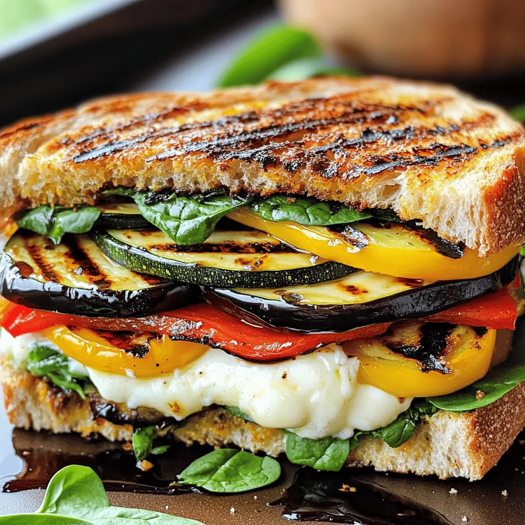 - Zucchini, Paprika und Aubergine Diese drei Gemüsesorten sind die Stars des Paninis. Zucchini bringt eine milde Frische. Paprika sorgt für Süße und Farbe. Aubergine fügt eine zarte Textur hinzu. Diese Mischung schafft eine tolle Geschmacksvielfalt. - Frischer Spinat Spinat ist super gesund und bringt einen schönen, grünen Farbklecks. Er passt perfekt zu den gegrillten Gemüsen. Außerdem ist er reich an Vitaminen und Mineralien. - Vollkornbrot und Mozzarella Vollkornbrot gibt dem Panini einen nussigen Geschmack. Es ist auch gesünder als Weißbrot. Mozzarella sorgt für die cremige Konsistenz. Er schmilzt wunderbar und macht das Panini lecker. - Gewürze und Pesto Gewürze wie Salz und Pfeffer heben den Geschmack des Gemüses. Pesto, ob selbstgemacht oder gekauft, ist das Geheimnis für eine besondere Note. Es bringt frische Kräuter und einen Hauch von Knoblauch mit. Für das komplette Rezept und detaillierte Zubereitung schaue dir das [Full Recipe] an. Heize deinen Grill oder eine Grillpfanne auf mittlere Hitze vor. Dies ist wichtig, um das Gemüse gleichmäßig zu garen. Nimm nun eine große Schüssel und gib die Zucchini-, Paprika- und Auberginenscheiben hinein. Füge 2 Esslöffel Olivenöl, Salz und Pfeffer hinzu. Mische alles gut, bis das Gemüse gleichmäßig bedeckt ist. Diese Marinade bringt den Geschmack hervor. Lege die gewürzten Gemüse auf den Grill. Grillzeit beträgt etwa 5-7 Minuten pro Seite. Achte darauf, dass das Gemüse zart ist und schöne Grillstreifen hat. Wenn es fertig ist, nimm das Gemüse vom Grill und lasse es kurz ruhen. So ziehen die Aromen besser ein. Jetzt wird es spannend! Nimm vier Scheiben Vollkornbrot. Verteile auf einer Seite jeder Brotscheibe 1 Esslöffel Pesto. Auf zwei Brotscheiben kommen die gegrillten Gemüsescheiben, der frische Spinat und der geriebene Mozzarella. Lege die anderen Brotscheiben darauf, Pesto-Seite nach unten. So entstehen köstliche Schichten. Erhitze eine Panini-Presse oder eine Pfanne auf mittlerer Hitze. Wenn du eine Pfanne verwendest, füge einen Hauch Olivenöl hinzu, um ein Ankleben zu vermeiden. Lege die zusammengebauten Sandwiches in die Pfanne oder Presse. Grillen, bis sie goldbraun und der Käse geschmolzen ist. Dies dauert etwa 3-4 Minuten pro Seite. So wird das Panini perfekt knusprig. Jetzt ist dein Grilled Vegetable Panini bereit! Du kannst die vollständige Anleitung im [Full Recipe] finden. Um Gemüse gleichmäßig zu grillen, achte auf die Dicke der Stücke. Schneide das Gemüse in gleichmäßige Scheiben. Zucchini, Paprika und Aubergine sollten etwa einen Zentimeter dick sein. Das hilft, dass sie gleichmäßig garen. Heize den Grill gut vor, bevor du das Gemüse auflegst. Ein heißer Grill sorgt für schöne Grillstreifen. Lege die Gemüsestücke nicht zu nah beieinander. So kann die Hitze zirkulieren. Wende das Gemüse nach fünf bis sieben Minuten. Achte darauf, dass es weich und zart ist. Die Wahl des Brotes ist wichtig für ein gutes Panini. Ich empfehle Vollkornbrot für einen nussigen Geschmack. Es gibt auch andere Sorten, die gut passen. Ciabatta hat eine knusprige Kruste und weichen Kern. Focaccia ist ebenfalls eine tolle Wahl, da sie gut Geschmack aufnimmt. Für glutenfreie Optionen kannst du Reis- oder Buchweizenbrot nutzen. Jedes Brot bringt einen eigenen Charakter ins Panini. Käse gibt dem Panini seine Cremigkeit. Mozzarella ist eine klassische Wahl. Er schmilzt gut und hat einen milden Geschmack. Du kannst auch andere Käsesorten probieren. Gouda gibt einen reicheren Geschmack. Feta bringt eine salzige Note. Für vegane Alternativen nutze veganen Käse aus Nüssen oder Soja. Diese Optionen sind lecker und passen gut zu gegrilltem Gemüse. {{image_4}} Um das Grilled Vegetable Panini noch nahrhafter zu machen, kannst du Hühnchen, Tofu oder Bohnen hinzufügen. Diese Zutaten liefern dir viele Proteine. Sie machen das Panini sättigender und geben dir mehr Energie. - Hühnchen: Gegrilltes Hühnchen passt gut zu den Aromen des Gemüses. Du kannst es würzen und grillen, bevor du es in dein Panini packst. - Tofu: Tofu ist eine tolle vegetarische Option. Marinier ihn vorher in Sojasauce oder Gewürzen für mehr Geschmack. - Bohnen: Schwarze Bohnen oder Kichererbsen sind perfekt für eine pflanzliche Proteinquelle. Sie machen das Panini nahrhaft und lecker. Das Grilled Vegetable Panini kann durch verschiedene Gewürze und Saucen aufgepeppt werden. Experimentiere mit frischen Kräutern, um neue Geschmäcker zu entdecken. - Kräuter: Basilikum, Oregano oder Thymian bringen Frische in dein Panini. - Saucen: Probiere BBQ-Sauce oder scharfe Senfsauce für einen besonderen Kick. Diese Saucen geben dem Panini eine neue Dimension. Für eine vegane Version des Paninis kannst du veganen Käse und Pesto verwenden. Beide Zutaten sind leicht zu finden und schmecken fantastisch. - Veganer Käse: Es gibt viele Sorten auf dem Markt. Suche dir deinen Favoriten aus, um das Panini cremig zu machen. - Veganer Pesto: Pesto aus Nüssen oder Sonnenblumenkernen ist eine großartige Wahl. Es bringt einen tollen Geschmack, ohne tierische Produkte zu verwenden. Erkunde diese Variationen, um dein Grilled Vegetable Panini ganz nach deinem Geschmack zu gestalten. Du kannst sogar die Full Recipe verwenden, um das perfekte Ergebnis zu erzielen. Um deine Reste frisch zu halten, lege das Panini in einen luftdichten Behälter. Stelle sicher, dass es vollständig abgekühlt ist, bevor du es verpackst. Kühl lagern ist wichtig, um den Geschmack zu bewahren. Du kannst es im Kühlschrank bis zu drei Tage aufbewahren. Wenn du es aufwärmen möchtest, benutze eine Pfanne oder einen Toaster. So bleibt das Brot knusprig und der Käse schmelzend. Erhitze es bei mittlerer Hitze für etwa 5 Minuten, bis es warm ist. Das Einfrieren ist eine gute Option, wenn du das Panini länger aufbewahren möchtest. Wickele das Panini fest in Frischhaltefolie und lege es in einen Gefrierbeutel. So bleibt es bis zu drei Monate haltbar. Zum Auftauen lege das gefrorene Panini über Nacht in den Kühlschrank. Wenn du bereit bist, es zu essen, kannst du es im Toaster oder in der Pfanne aufwärmen. So bleibt der Geschmack frisch und lecker. Um das beste Grilled Vegetable Panini zu machen, folge diesen Tipps: - Wähle frisches Gemüse. Zucchini, Paprika und Aubergine sollten fest und reif sein. - Schneide das Gemüse gleichmäßig. So garen sie gleichmäßig. - Würze das Gemüse gut mit Salz und Pfeffer. Olivenöl hilft, die Aromen zu verstärken. - Verwende guten Käse. Mozzarella schmilzt perfekt und gibt einen tollen Geschmack. - Grille das Panini goldbraun. Achte darauf, dass der Käse schön schmilzt. - Lass das Panini kurz ruhen, bevor du es schneidest. So bleibt es saftig. Diese Schritte helfen dir, ein schmackhaftes und ansprechendes Panini zu zaubern. Ja, du kannst das Panini auch im Ofen machen. Hier ist, wie du es machst: 1. Heize deinen Ofen auf 200 °C vor. 2. Bereite das Panini wie oben beschrieben vor. 3. Lege die Panini auf ein Backblech. Du kannst Backpapier verwenden, um das Ankleben zu vermeiden. 4. Backe die Panini etwa 10-15 Minuten lang. Wende sie zur Halbzeit, damit sie gleichmäßig bräunen. 5. Nimm die Panini heraus, wenn sie goldbraun sind und der Käse geschmolzen ist. Die Ofenmethode ist einfach und bringt ein tolles Ergebnis. Ein Grilled Vegetable Panini schmeckt am besten mit diesen Beilagen: - Ein frischer grüner Salat bringt Farbe und Knusprigkeit. - Eine Tomatensuppe ergänzt die Aromen und gibt Wärme. - Chips oder Gemüse-Sticks bieten einen zusätzlichen Crunch. - Ein Glas Eistee oder ein leichter Wein rundet das Essen ab. Diese Beilagen machen dein Mahlzeit komplett und köstlich. Das Grilled Vegetable Panini ist einfach zuzubereiten und lecker. Wir haben frisches Gemüse, Käse und Brot genutzt. Mit der Schritt-für-Schritt-Anleitung bereitest du die Zutaten perfekt vor. Achte auf die Grilltechnik und wähle die richtigen Brotsorten. Denk an Variationen, um das Panini anzupassen. Lagere Reste gut. Probiere neue Kombinationen aus und genieße. Viel Spaß beim Grillen und Experimentieren!
