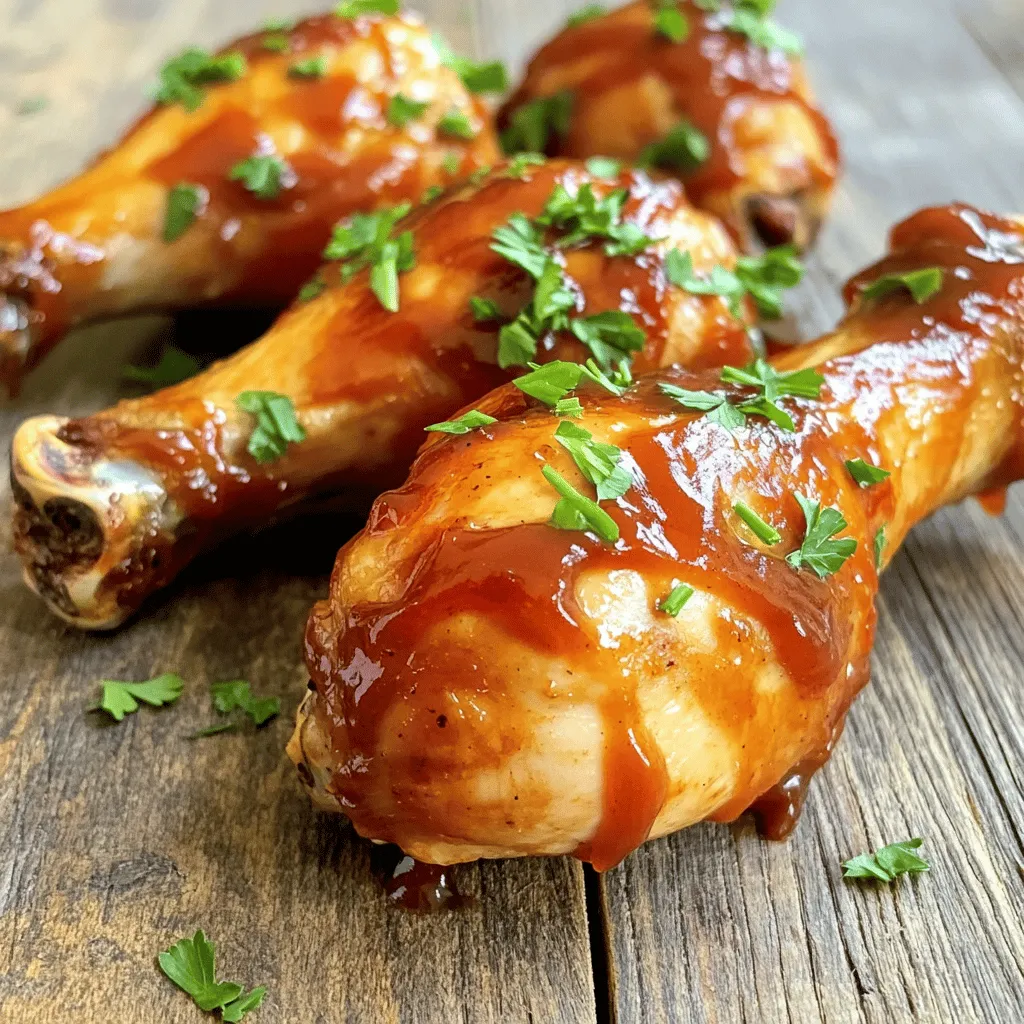 - 10 Hähnchenbeine - 1 Tasse BBQ-Sauce - 2 Esslöffel Honig Die Hauptzutaten sind einfach und köstlich. Die Hähnchenbeine sind zart und saftig. BBQ-Sauce bringt die süße und rauchige Note. Honig fügt eine köstliche Süße hinzu. - 1 Teelöffel geräuchertes Paprikapulver - 1 Teelöffel Knoblauchpulver - 1 Teelöffel Zwiebelpulver - 1/2 Teelöffel Cayennepfeffer Diese Gewürze und Aromen machen das Gericht spannend. Geräuchertes Paprikapulver gibt Tiefe und einen tollen Rauchgeschmack. Knoblauch- und Zwiebelpulver verleihen eine herzliche Note. Cayennepfeffer sorgt für etwas Schärfe, die du nach Wunsch anpassen kannst. - Frische Petersilie, gehackt - 1 Esslöffel Apfelessig - Salz und Pfeffer nach Geschmack Die Garnitur bringt Farbe und Frische. Petersilie sieht nicht nur gut aus, sondern schmeckt auch gut. Apfelessig fügt einen zusätzlichen Kick hinzu. Salz und Pfeffer sind wichtig, um den Geschmack zu verstärken. Diese Zutaten machen das Gericht vollständig und lecker. Wenn du nach einer schmackhaften und einfachen Zubereitung suchst, probiere das Rezept für Baked BBQ Chicken Drumsticks. Du wirst es lieben! [Full Recipe] Heize deinen Ofen auf 200°C vor. Dieser Schritt ist wichtig für gleichmäßiges Garen. Lege ein Backblech mit Alufolie aus. So bleibt die Reinigung einfach und schnell. Stelle ein Drahtgitter auf das Blech. Dies sorgt dafür, dass die Hitze gut zirkulieren kann. Jetzt geht es an die Marinade. Nimm eine große Rührschüssel. Kombiniere darin die BBQ-Sauce, den Honig und den Apfelessig. Füge geräuchertes Paprikapulver, Knoblauchpulver und Zwiebelpulver hinzu. Du kannst auch Cayennepfeffer, Salz und Pfeffer nach Geschmack verwenden. Rühre alles gut um, bis die Zutaten gut vermischt sind. Nimm die Hähnchenbeine und lege sie in die Schüssel. Wende sie in der Marinade, bis sie gleichmäßig bedeckt sind. Lass die Hähnchenbeine mindestens 30 Minuten marinieren. Für noch mehr Geschmack kannst du sie über Nacht im Kühlschrank lassen. Ordne die marinierten Hähnchenbeine auf dem Drahtgitter an. Achte darauf, genug Platz zwischen den Stücken zu lassen. So garen sie gleichmäßig. Backe die Hähnchenbeine im Ofen für 35 bis 40 Minuten. Sie sind fertig, wenn die Innentemperatur 75°C erreicht. Für ein karamellisiertes Finish schalte die Grillfunktion in den letzten 3 bis 5 Minuten ein. Achte darauf, dass sie nicht anbrennen. Nach dem Backen lasse die Hähnchenbeine 5 Minuten ruhen. Du kannst sie mit der restlichen BBQ-Sauce beträufeln. Garniere alles mit frischer, gehackter Petersilie. - Wie lange sollte man marinieren? Ich empfehle, die Hähnchenbeine mindestens 30 Minuten zu marinieren. Für noch intensivere Aromen marinieren Sie sie über Nacht im Kühlschrank. So können die Gewürze gut einziehen. - Tipps für die beste Aromenentwicklung Nutzen Sie frische Zutaten. Sie bringen mehr Geschmack. Fügen Sie auch etwas Zitronensaft oder Limettensaft hinzu. Diese Säuren heben die Aromen und machen das Hähnchen zarter. - Karamellisieren ohne Verbrennen Um ein karamellisiertes Finish zu erreichen, aktivieren Sie die Grillfunktion in den letzten Minuten. Halten Sie das Hähnchen im Auge. Es kann schnell verbrennen, wenn Sie nicht aufpassen. - Anleitung zur Nutzung der Grillfunktion Stellen Sie den Ofen auf die Grillfunktion ein. Lassen Sie die Tür leicht geöffnet. So können Sie sehen, wie die Hähnchenbeine bräunen. Dies sorgt für eine schöne, knusprige Oberfläche. - Beilagenideen Servieren Sie die Hähnchenbeine mit einem frischen Salat oder knusprigen Pommes. Auch Reis oder Grillgemüse passen gut dazu. - Getränke, die gut dazu passen Ein kaltes Bier oder ein fruchtiger Eistee ergänzt das Gericht perfekt. Wenn Sie Wein bevorzugen, wählen Sie einen leichten Rosé oder Weißwein. {{image_4}} Selbstgemachte BBQ-Saucen bringen den besten Geschmack. Du kannst verschiedene Zutaten nutzen. Zum Beispiel, füge fruchtige Elemente wie Ananas hinzu. Eine süßere Sauce wird so noch köstlicher. Auch rauchige Aromen sind beliebt. Experimentiere mit Chipotle oder rauchigem Paprika. Probiere verschiedene Geschmacksrichtungen aus, um deine perfekte Sauce zu finden. Neue Geschmackskombinationen machen das Gericht spannend. Du kannst auch andere Gewürze verwenden. Zum Beispiel, füge Kreuzkümmel oder Thymian hinzu. Diese Gewürze geben Tiefe und Charakter. Anpassungen nach Vorlieben sind wichtig. Wenn du es scharf magst, erhöhe den Cayennepfeffer. Wer es mild mag, lässt ihn einfach weg. So wird jeder Biss zu einem Erlebnis. Vegetarische oder vegane Optionen sind eine tolle Wahl. Ersetze das Hähnchen durch Blumenkohl oder Tofu. Diese Optionen sind lecker und gesund. Du kannst auch andere Fleischsorten verwenden. Zum Beispiel, versuche es mit Rindfleisch oder Lamm. Diese Varianten bringen einen neuen Twist. Du wirst überrascht sein, wie gut sie schmecken. Für mehr Tipps und Rezepte, schau dir das [Full Recipe] an. Um deine gebackenen BBQ-Hähnchenbeine frisch zu halten, lagere sie richtig. Du kannst sie im Kühlschrank oder im Gefrierfach aufbewahren. - Kühlschranklagerung: Lege die Hähnchenbeine in einen luftdichten Behälter. So bleiben sie 3 bis 4 Tage frisch. - Gefrierlagerung: Wickele die Hähnchenbeine gut in Frischhaltefolie ein. Danach in einen Gefrierbeutel geben. So halten sie bis zu 3 Monate. Die Haltbarkeit hängt von der Lagerung ab. Im Kühlschrank sind die Hähnchenbeine 3 bis 4 Tage gut. Im Gefrierfach bleiben sie bis zu 3 Monate genießbar. Überprüfe immer auf Anzeichen von Verderb, bevor du sie isst. Das Aufwärmen deiner Hähnchenbeine ist einfach. Du kannst sie im Ofen oder in der Mikrowelle aufwärmen. - Beste Methoden zum Aufwärmen: Heize deinen Ofen auf 180°C (350°F) vor. Lege die Hähnchenbeine auf ein Blech und backe sie für 15 bis 20 Minuten. In der Mikrowelle dauert es nur 2 bis 3 Minuten. - Vermeidung von Austrocknung: Decke die Hähnchenbeine mit Alufolie ab, wenn du sie im Ofen aufwärmst. So bleiben sie saftig und zart. Für das volle Rezept, schau dir den Abschnitt "Full Recipe" an. Die Hähnchenbeine müssen etwa 35 bis 40 Minuten backen. Die ideale Temperatur ist 200°C. Nach dieser Zeit sollte das Hähnchen eine Innentemperatur von 75°C erreicht haben. Dies stellt sicher, dass das Hähnchen durchgegart ist und sicher zu essen ist. Wenn Sie das Hähnchen am Ende karamellisieren möchten, nutzen Sie die Grillfunktion für 3 bis 5 Minuten. Das gibt den Beinen eine schöne, goldene Farbe. Ja, Sie können die Marinade im Voraus zubereiten. Mischen Sie die BBQ-Sauce, Honig und Gewürze in einer Schüssel. Bewahren Sie die Marinade in einem luftdichten Behälter im Kühlschrank auf. So intensifizieren sich die Aromen, wenn Sie die Hähnchenbeine marinieren. Sie können die Hähnchenbeine auch über Nacht marinieren. Dies gibt Ihnen noch mehr Geschmack. Ja, dieses Rezept ist glutenfrei, solange Sie eine glutenfreie BBQ-Sauce verwenden. Prüfen Sie die Etiketten der Zutaten, um sicherzustellen, dass sie glutenfrei sind. Wenn Sie selbstgemachte BBQ-Sauce machen, können Sie die Zutaten nach Belieben anpassen. So haben Sie die volle Kontrolle über die Glutenfreiheit Ihrer Mahlzeit. Zusammengefasst haben wir ein einfaches Rezept für zarte Hähnchenbeine besprochen. Ich habe die Hauptzutaten, Gewürze und Garnituren erklärt. Die Schritt-für-Schritt-Anleitung hebt die Vorbereitung und das Backen hervor. Außerdem habe ich Tipps zur Marinierzeit und Servierempfehlungen gegeben. Denken Sie daran, mit verschiedenen Saucen und Gewürzen zu experimentieren. So machen Sie das Gericht noch spannender. Schmecken Sie, was für Sie am besten ist, und genießen Sie das Kochen!