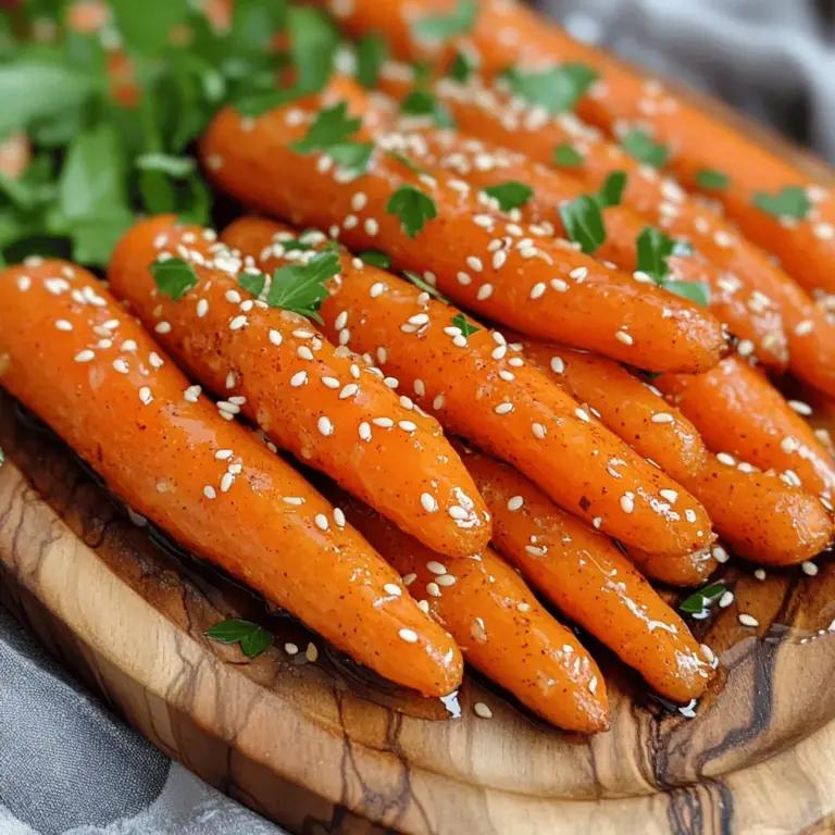 Um süße und würzige Röstkarotten zu machen, brauchen Sie die besten Zutaten. Hier ist, was Sie benötigen: - 450 g Babykarotten (oder normale Karotten, in Stäbchen geschnitten) - 2 Esslöffel Olivenöl - 2 Esslöffel Honig - 1 Teelöffel gemahlener Zimt - 1/2 Teelöffel Cayennepfeffer (nach Schärfewunsch anpassen) - 1 Teelöffel geräuchertes Paprikapulver - Salz und Pfeffer nach Geschmack - Frische Petersilie, gehackt zur Garnitur - Optional: 1 Esslöffel Sesamkerne als Topping Diese Zutaten geben den Karotten ihre süße und würzige Note. Bevor Sie mit dem Kochen beginnen, bereiten Sie alles gut vor. Waschen Sie die Karotten gründlich. Wenn Sie normale Karotten verwenden, schneiden Sie sie in gleichmäßige Stäbchen. So garen sie gleichmäßig. Messen Sie dann das Olivenöl, den Honig und die Gewürze ab. Dies macht die Zubereitung schneller und einfacher. Es ist wichtig, die Zutaten gut vorzubereiten. So vermeiden Sie Stress beim Kochen. Sie können alles in eine große Schüssel geben und bereitstellen, bevor der Ofen vorheizt. Möchten Sie etwas Neues ausprobieren? Es gibt tolle Möglichkeiten. Fügen Sie zum Beispiel 1 Esslöffel Sesamkerne hinzu. Diese geben den Karotten eine schöne Knusprigkeit. Sie können auch andere Gewürze verwenden. Versuchen Sie, etwas Kreuzkümmel oder Ingwer hinzuzufügen. Diese Zutaten können den Geschmack noch interessanter machen. Für eine saftige Note können Sie frischen Orangensaft oder Zitronensaft verwenden. Dies bringt Frische in das Gericht. Probieren Sie verschiedene Kombinationen aus! Finden Sie heraus, was Ihnen am besten schmeckt. Das Rezept ist einfach und macht Spaß. Für das vollständige Rezept schauen Sie sich die Full Recipe an. Um die Glasur zu machen, nehmen Sie eine große Schüssel. Fügen Sie 2 Esslöffel Olivenöl und 2 Esslöffel Honig hinzu. Geben Sie 1 Teelöffel gemahlenen Zimt dazu. Fügen Sie 1/2 Teelöffel Cayennepfeffer hinzu, wenn Sie es schärfer mögen. Streuen Sie 1 Teelöffel geräuchertes Paprikapulver hinein. Vergessen Sie nicht, mit Salz und Pfeffer abzuschmecken. Mischen Sie alles gut. Die Glasur sollte gleichmäßig und gut vermengt sein. Nehmen Sie 450 g Babykarotten oder normale Karotten. Wenn Sie normale Karotten verwenden, schneiden Sie sie in Stäbchen. Geben Sie die Karotten in die Schüssel mit der Glasur. Wenden Sie die Karotten gut, bis sie überall mit der Glasur bedeckt sind. Lassen Sie sie für etwa 10 Minuten marinieren. So nehmen sie den Geschmack besser auf. Heizen Sie den Ofen auf 220°C vor. Legen Sie ein Backblech mit Backpapier aus. Verbreiten Sie die glasierten Karotten gleichmäßig auf dem Blech. Achten Sie darauf, dass sie sich nicht überlappen. Rösten Sie die Karotten für 25-30 Minuten. Wenden Sie sie nach der Hälfte der Zeit, damit sie gleichmäßig garen. Nach dem Rösten sind sie zart und haben eine schöne Karamellfarbe. Lassen Sie sie kurz abkühlen, bevor Sie sie auf eine Servierplatte legen. Garnieren Sie die Karotten mit frischer, gehackter Petersilie und optionalen Sesamkernen für mehr Crunch. Für das vollständige Rezept, schauen Sie sich die vollständige Anleitung an. Die beste Temperatur zum Rösten ist 220°C. Diese Hitze sorgt für eine schöne Karamellisierung. Karotten brauchen etwa 25 bis 30 Minuten im Ofen. Wenden Sie sie nach 15 Minuten. So werden sie gleichmäßig goldbraun. Wenn Sie einen Ofen mit Umluft haben, können Sie die Temperatur um 20°C senken. Dadurch wird die Hitze gleichmäßiger. Die Balance zwischen süß und scharf ist wichtig. Sie können den Honig je nach Geschmack anpassen. Wenn Sie es süßer mögen, fügen Sie mehr Honig hinzu. Für die Schärfe verwenden Sie mehr oder weniger Cayennepfeffer. Beginnen Sie mit einer kleinen Menge und probieren Sie. Fühlen Sie sich frei, Zimt zu variieren. Er bringt Wärme und Tiefe in das Gericht. Hier sind einige nützliche Utensilien für dieses Rezept: - Ein großes Backblech - Backpapier für einfaches Reinigen - Eine große Rührschüssel - Ein Holzlöffel oder Spatel zum Mischen - Ein scharfes Messer zum Schneiden der Karotten Diese Werkzeuge machen die Zubereitung einfach und schnell. Wenn Sie alles bereit haben, wird das Kochen zum Vergnügen! Für die vollständige Anleitung und das Rezept, schauen Sie sich das Rezept für Süße und Würzige Röstkarotten an. {{image_4}} Wenn Sie die süße und würzige Röstkarotten lieben, probieren Sie auch andere Gemüsesorten. Süßkartoffeln bieten eine ähnliche Süße und eine tolle Textur. Sie können auch Rote Bete verwenden. Sie haben einen erdigen Geschmack, der gut mit Gewürzen harmoniert. Zucchini und Paprika sind ebenfalls gute Alternativen. Sie nehmen die Aromen gut auf und bieten eine schöne Farbe. Der Austausch von Gewürzen kann Ihre Röstkarotten aufregend machen. Sie können Kreuzkümmel für einen warmen, erdigen Geschmack nutzen. Oder fügen Sie Ingwer hinzu für eine frische Note. Wenn Sie es noch würziger mögen, probieren Sie Chili-Flocken. Diese geben den Karotten einen schönen Kick. Experimentieren Sie mit verschiedenen Gewürzen und finden Sie Ihre Lieblingskombinationen. Für die Glasur können Sie verschiedene Süßungsmittel verwenden. Agavendicksaft ist eine tolle Option, wenn Sie eine vegane Variante wollen. Ahornsirup bringt einen einzigartigen Geschmack und ist sehr lecker. Wenn Sie es weniger süß mögen, verwenden Sie weniger Honig oder Süßungsmittel. Jedes dieser Süßungsmittel gibt den Röstkarotten einen anderen Charakter und macht sie spannend. Für das vollständige Rezept schauen Sie sich die Anleitung zu den süßen und würzigen Röstkarotten an. Um die Röstkarotten frisch zu halten, lassen Sie sie zuerst abkühlen. Füllen Sie sie dann in einen luftdichten Behälter. Stellen Sie sicher, dass der Behälter gut verschlossen ist. So bleiben die Karotten saftig und würzig. Lagern Sie sie im Kühlschrank für die beste Qualität. Um die Röstkarotten wieder warm zu machen, nutzen Sie den Ofen oder die Mikrowelle. Im Ofen, heizen Sie ihn auf 180°C vor. Legen Sie die Karotten auf ein Backblech und erwärmen Sie sie für etwa 10 Minuten. In der Mikrowelle, erwärmen Sie sie in kurzen Intervallen. Überprüfen Sie, ob sie gleichmäßig warm sind, um ein Überkochen zu vermeiden. Im Kühlschrank halten sich die Röstkarotten bis zu 5 Tage. Wenn Sie sie länger aufbewahren möchten, frieren Sie sie ein. Im Gefrierfach bleiben sie bis zu 3 Monate frisch. Achten Sie darauf, sie gut zu verpacken, um Gefrierbrand zu vermeiden. Für eine bessere Nutzung, beschriften Sie die Verpackung mit Datum und Inhalt. Für das vollständige Rezept, schauen Sie sich die [Full Recipe] an. Die gesamte Zubereitungszeit für süße und würzige Röstkarotten beträgt etwa 40 Minuten. Dies umfasst die 10 Minuten für die Vorbereitung und 25-30 Minuten im Ofen. Das ist schnell und einfach, perfekt für eine gesunde Beilage. Ja, du kannst viele andere Gemüsesorten verwenden. Süßkartoffeln, Rote Bete oder Zucchini passen gut. Jedes Gemüse hat jedoch eine andere Garzeit. Achte darauf, die Stücke gleichmäßig zu schneiden, damit sie gleichmäßig garen. Diese Röstkarotten sind vielseitig. Du kannst sie zu gegrilltem Fleisch oder Fisch servieren. Sie passen auch gut zu Reis oder Quinoa. Garniere die Karotten mit frischer Petersilie oder Sesam für einen tollen Look. Für das vollständige Rezept, schau dir die Anleitung für die süßen und würzigen Röstkarotten an. Röstkarotten sind einfach und lecker. Wir haben die Hauptzutaten, Vorbereitungen und Optionen betrachtet. Die Schritt-für-Schritt Anleitung zeigte, wie du die Glasur machst und die Karotten röstest. Ich gab dir Tipps zur besten Rösttemperatur und verschiedenen Geschmäckern. Du kannst auch andere Gemüse verwenden oder die Karotten aufbewahren. Nutze die Antworten auf häufige Fragen für mehr Klarheit. Mit diesen Tipps bereitest du köstliche Röstkarotten, die allen Spaß machen!