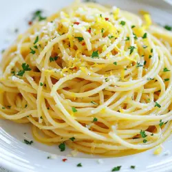 Um die Spaghetti perfekt zu kochen, bringe einen großen Topf mit Wasser zum Kochen. Füge eine gute Menge Salz hinzu. Das Wasser sollte wie das Meer schmecken. Gib die Spaghetti ins Wasser und koche sie für etwa 8 bis 10 Minuten. Rühre gelegentlich um, damit sie nicht zusammenkleben. Ein wichtiger Hinweis: Bevor du die Spaghetti abgießt, hebe eine Tasse Nudelwasser auf. Dieses Wasser hilft später, die Sauce zu binden. Für den besten Geschmack schneide den Knoblauch in dünne Scheiben. Erhitze in einer großen Pfanne das Olivenöl bei mittlerer Hitze. Füge den geschnittenen Knoblauch hinzu und lasse ihn 2 bis 3 Minuten sautieren. Achte darauf, dass der Knoblauch goldgelb wird, aber nicht braun. Ein brauner Knoblauch wird bitter. Rühre dabei ständig um, um ein Anbrennen zu verhindern. Wenn der Knoblauch duftet, füge die roten Pfefferflocken hinzu. Brate sie eine weitere Minute mit, um den Geschmack freizusetzen. Danach gib die abgetropften Spaghetti in die Pfanne. Schwenke sie in der Knoblauch-Öl-Mischung. Jetzt kommt das reservierte Nudelwasser ins Spiel. Füge es nach und nach hinzu, bis die Sauce die gewünschte Konsistenz hat. Zum Schluss nimm die Pfanne vom Herd und rühre die Zitronenschale sowie den Zitronensaft unter. Abschmecken nicht vergessen! - Verwendung von hochwertigem Olivenöl: Hochwertiges Olivenöl macht den Unterschied. Es hat einen reichen, fruchtigen Geschmack. Wähle ein natives Olivenöl extra für die beste Qualität. Das Öl bringt die Aromen des Gerichts zur Geltung. - Die richtige Knoblauchgarzeit: Achte darauf, den Knoblauch nur kurz zu garen. Sauté ihn 2-3 Minuten, bis er goldgelb ist. Zu langes Garen macht ihn bitter. Rühre oft um, damit er gleichmäßig gart. - Servieren in vorgewärmten Tellern: Vorwärmen der Teller hilft, die Spaghetti warm zu halten. Kalte Teller lassen das Gericht schnell abkühlen. Du kannst die Teller einfach kurz im Ofen erwärmen. - Anrichten mit frischer Zitrone: Eine Scheibe frische Zitrone macht das Gericht lebendig. Lege sie neben die Spaghetti. Dies fügt auch einen frischen Duft hinzu. Es sieht hübsch aus und gibt ein tolles Aroma. Für weitere Details und Anleitungen schaue dir das [Full Recipe] an. {{image_4}} Um die Schärfe in Spaghetti Aglio e Olio zu steuern, passe die Menge der roten Pfefferflocken an. Beginne mit einem halben Teelöffel. Probiere das Gericht und füge mehr hinzu, wenn du mehr Schärfe magst. Wenn du milde Aromen bevorzugst, reduziere die Menge oder lasse die Pfefferflocken ganz weg. Alternativen zu scharfen Gewürzen sind Paprika oder ein Hauch von Zimt. Diese geben Geschmack, ohne die Schärfe zu erhöhen. Frische Kräuter bringen einen tollen Geschmack in das Gericht. Petersilie ist eine beliebte Wahl. Du kannst auch Basilikum oder Oregano verwenden. Diese Kräuter passen gut zu Knoblauch und Öl. Du kannst auch Gemüse oder Proteine hinzufügen. Zucchini, Spinat oder Kirschtomaten sind gute Optionen. Für mehr Protein füge Hähnchen oder Garnelen hinzu. Diese Zutaten machen dein Gericht noch nahrhafter und bunter. Für den vollen Genuss, schau dir das [Full Recipe] an und entdecke, wie du deine Spaghetti Aglio e Olio anpassen kannst! Um Spaghetti Aglio e Olio richtig zu lagern, lasse die Nudeln zuerst abkühlen. Fülle sie dann in einen luftdichten Behälter. Du kannst die Reste bis zu drei Tage im Kühlschrank aufbewahren. Wenn du die Reste aufbewahrst, vermeide es, sie mit Parmesan zu mischen. Dieser kann hart werden. Für die Wiedererwärmung erhitze die Spaghetti in einer Pfanne. Füge etwas Olivenöl oder Wasser hinzu. Dies hält die Nudeln geschmeidig. Rühre sie gut durch, bis sie warm sind. So bleibt der Geschmack frisch und lecker. Frische Zutaten sind der Schlüssel zu diesem Gericht. Spaghetti halten sich ungekocht bis zu zwei Jahre. Gut lagern in einem kühlen, trockenen Ort. Knoblauch bleibt kühl und trocken bis zu einem Monat frisch. Wenn du ihn im Kühlschrank lagerst, hält er länger. Achte darauf, dass er nicht keimt. Olivenöl ist bei richtiger Lagerung bis zu einem Jahr haltbar. Bewahre es in einer dunklen Flasche auf. So bleibt der Geschmack stark und frisch. Zitronen können bis zu zwei Wochen in der Küche bleiben. Sie bleiben frisch im Kühlschrank bis zu einem Monat. So hast du immer frische Zitronen für deinen Spritzigen Twist. Spaghetti Aglio e Olio stammt aus Süditalien. Die einfachsten Zutaten sind Knoblauch, Öl und Spaghetti. Bauern und Arbeiter schufen dieses Gericht, um schnell und günstig zu essen. Es ist ein echtes Beispiel für „Cucina povera“, die arme Küche. Viele Menschen lieben es wegen des starken Knoblauchgeschmacks und der schnellen Zubereitung. Ja, du kannst Spaghetti Aglio e Olio vegan zubereiten. Lass einfach den Parmesan weg. Das Gericht bleibt trotzdem lecker. Du kannst auch Nusskäse verwenden, wenn du möchtest. So bleibt der geschmackliche Genuss erhalten, ohne tierische Produkte zu nutzen. Um die Konsistenz der Sauce anzupassen, nutze das reservierte Nudelwasser. Es ist stärkehaltig und hilft, die Sauce zu binden. Beginne mit ein paar Esslöffeln und rühre gut um. Füge mehr hinzu, bis die Sauce deinen Wünschen entspricht. So bekommst du eine perfekte, cremige Textur ohne viel Aufwand. Spaghetti Aglio e Olio ist einfach und lecker. Hauptzutaten sind Spaghetti, Knoblauch und rote Pfefferflocken. Das Olivenöl, Zitronensaft und frische Kräuter geben den besonderen Twist. Achte beim Kochen auf die richtige Temperatur des Knoblauchs. Experimentiere mit Schärfe und zusätzlichen Aromen, um es nach deinem Geschmack zu machen. Reste kannst du leicht aufbewahren und aufwärmen. Probiere dieses Gericht aus und genieße seinen guten Geschmack. Du wirst es lieben!