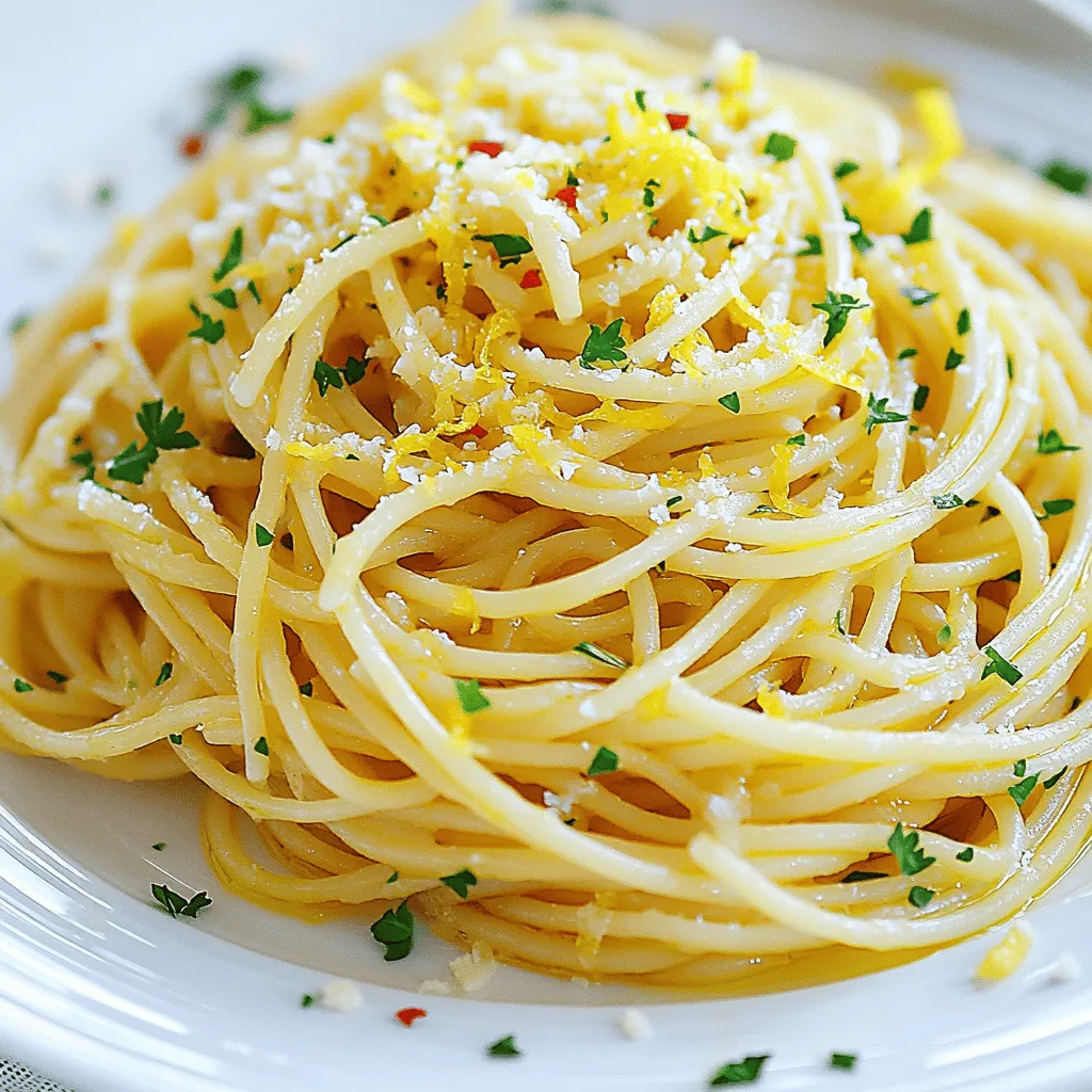 Um die Spaghetti perfekt zu kochen, bringe einen großen Topf mit Wasser zum Kochen. Füge eine gute Menge Salz hinzu. Das Wasser sollte wie das Meer schmecken. Gib die Spaghetti ins Wasser und koche sie für etwa 8 bis 10 Minuten. Rühre gelegentlich um, damit sie nicht zusammenkleben. Ein wichtiger Hinweis: Bevor du die Spaghetti abgießt, hebe eine Tasse Nudelwasser auf. Dieses Wasser hilft später, die Sauce zu binden. Für den besten Geschmack schneide den Knoblauch in dünne Scheiben. Erhitze in einer großen Pfanne das Olivenöl bei mittlerer Hitze. Füge den geschnittenen Knoblauch hinzu und lasse ihn 2 bis 3 Minuten sautieren. Achte darauf, dass der Knoblauch goldgelb wird, aber nicht braun. Ein brauner Knoblauch wird bitter. Rühre dabei ständig um, um ein Anbrennen zu verhindern. Wenn der Knoblauch duftet, füge die roten Pfefferflocken hinzu. Brate sie eine weitere Minute mit, um den Geschmack freizusetzen. Danach gib die abgetropften Spaghetti in die Pfanne. Schwenke sie in der Knoblauch-Öl-Mischung. Jetzt kommt das reservierte Nudelwasser ins Spiel. Füge es nach und nach hinzu, bis die Sauce die gewünschte Konsistenz hat. Zum Schluss nimm die Pfanne vom Herd und rühre die Zitronenschale sowie den Zitronensaft unter. Abschmecken nicht vergessen! - Verwendung von hochwertigem Olivenöl: Hochwertiges Olivenöl macht den Unterschied. Es hat einen reichen, fruchtigen Geschmack. Wähle ein natives Olivenöl extra für die beste Qualität. Das Öl bringt die Aromen des Gerichts zur Geltung. - Die richtige Knoblauchgarzeit: Achte darauf, den Knoblauch nur kurz zu garen. Sauté ihn 2-3 Minuten, bis er goldgelb ist. Zu langes Garen macht ihn bitter. Rühre oft um, damit er gleichmäßig gart. - Servieren in vorgewärmten Tellern: Vorwärmen der Teller hilft, die Spaghetti warm zu halten. Kalte Teller lassen das Gericht schnell abkühlen. Du kannst die Teller einfach kurz im Ofen erwärmen. - Anrichten mit frischer Zitrone: Eine Scheibe frische Zitrone macht das Gericht lebendig. Lege sie neben die Spaghetti. Dies fügt auch einen frischen Duft hinzu. Es sieht hübsch aus und gibt ein tolles Aroma. Für weitere Details und Anleitungen schaue dir das [Full Recipe] an. {{image_4}} Um die Schärfe in Spaghetti Aglio e Olio zu steuern, passe die Menge der roten Pfefferflocken an. Beginne mit einem halben Teelöffel. Probiere das Gericht und füge mehr hinzu, wenn du mehr Schärfe magst. Wenn du milde Aromen bevorzugst, reduziere die Menge oder lasse die Pfefferflocken ganz weg. Alternativen zu scharfen Gewürzen sind Paprika oder ein Hauch von Zimt. Diese geben Geschmack, ohne die Schärfe zu erhöhen. Frische Kräuter bringen einen tollen Geschmack in das Gericht. Petersilie ist eine beliebte Wahl. Du kannst auch Basilikum oder Oregano verwenden. Diese Kräuter passen gut zu Knoblauch und Öl. Du kannst auch Gemüse oder Proteine hinzufügen. Zucchini, Spinat oder Kirschtomaten sind gute Optionen. Für mehr Protein füge Hähnchen oder Garnelen hinzu. Diese Zutaten machen dein Gericht noch nahrhafter und bunter. Für den vollen Genuss, schau dir das [Full Recipe] an und entdecke, wie du deine Spaghetti Aglio e Olio anpassen kannst! Um Spaghetti Aglio e Olio richtig zu lagern, lasse die Nudeln zuerst abkühlen. Fülle sie dann in einen luftdichten Behälter. Du kannst die Reste bis zu drei Tage im Kühlschrank aufbewahren. Wenn du die Reste aufbewahrst, vermeide es, sie mit Parmesan zu mischen. Dieser kann hart werden. Für die Wiedererwärmung erhitze die Spaghetti in einer Pfanne. Füge etwas Olivenöl oder Wasser hinzu. Dies hält die Nudeln geschmeidig. Rühre sie gut durch, bis sie warm sind. So bleibt der Geschmack frisch und lecker. Frische Zutaten sind der Schlüssel zu diesem Gericht. Spaghetti halten sich ungekocht bis zu zwei Jahre. Gut lagern in einem kühlen, trockenen Ort. Knoblauch bleibt kühl und trocken bis zu einem Monat frisch. Wenn du ihn im Kühlschrank lagerst, hält er länger. Achte darauf, dass er nicht keimt. Olivenöl ist bei richtiger Lagerung bis zu einem Jahr haltbar. Bewahre es in einer dunklen Flasche auf. So bleibt der Geschmack stark und frisch. Zitronen können bis zu zwei Wochen in der Küche bleiben. Sie bleiben frisch im Kühlschrank bis zu einem Monat. So hast du immer frische Zitronen für deinen Spritzigen Twist. Spaghetti Aglio e Olio stammt aus Süditalien. Die einfachsten Zutaten sind Knoblauch, Öl und Spaghetti. Bauern und Arbeiter schufen dieses Gericht, um schnell und günstig zu essen. Es ist ein echtes Beispiel für „Cucina povera“, die arme Küche. Viele Menschen lieben es wegen des starken Knoblauchgeschmacks und der schnellen Zubereitung. Ja, du kannst Spaghetti Aglio e Olio vegan zubereiten. Lass einfach den Parmesan weg. Das Gericht bleibt trotzdem lecker. Du kannst auch Nusskäse verwenden, wenn du möchtest. So bleibt der geschmackliche Genuss erhalten, ohne tierische Produkte zu nutzen. Um die Konsistenz der Sauce anzupassen, nutze das reservierte Nudelwasser. Es ist stärkehaltig und hilft, die Sauce zu binden. Beginne mit ein paar Esslöffeln und rühre gut um. Füge mehr hinzu, bis die Sauce deinen Wünschen entspricht. So bekommst du eine perfekte, cremige Textur ohne viel Aufwand. Spaghetti Aglio e Olio ist einfach und lecker. Hauptzutaten sind Spaghetti, Knoblauch und rote Pfefferflocken. Das Olivenöl, Zitronensaft und frische Kräuter geben den besonderen Twist. Achte beim Kochen auf die richtige Temperatur des Knoblauchs. Experimentiere mit Schärfe und zusätzlichen Aromen, um es nach deinem Geschmack zu machen. Reste kannst du leicht aufbewahren und aufwärmen. Probiere dieses Gericht aus und genieße seinen guten Geschmack. Du wirst es lieben!