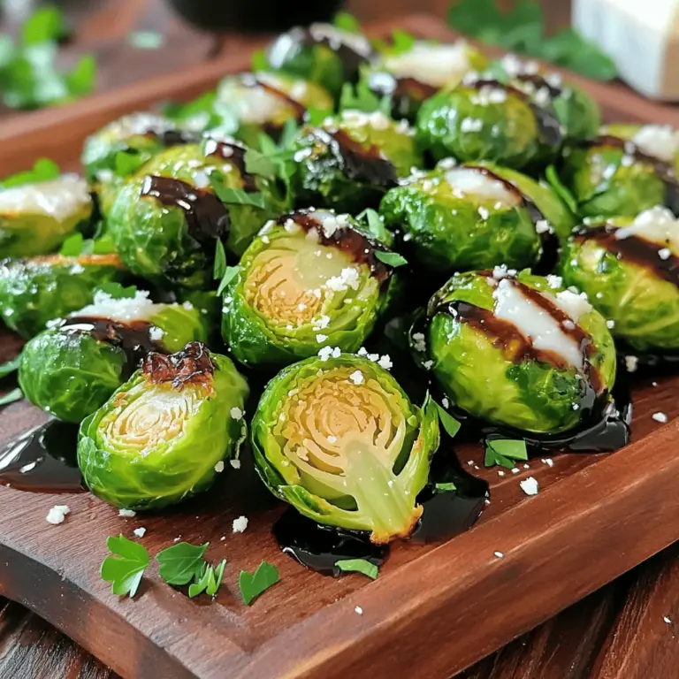 - 450 g Rosenkohl - 3 Esslöffel Balsamicoessig - 2 Esslöffel Honig oder Ahornsirup - 2 Esslöffel Olivenöl - 1 Teelöffel Knoblauchpulver - Salz und Pfeffer nach Geschmack - 60 g geriebener Parmesan (optional) - 2 Esslöffel frisch gehackte Petersilie Die Zutaten für Balsamico Glazed Brussels Sprouts sind einfach zu finden. Beginnen Sie mit dem Rosenkohl. Wählen Sie frische und feste Köpfe. Schneiden Sie sie in zwei Hälften. Der Balsamicoessig gibt dem Gericht seinen tollen Geschmack. Honig oder Ahornsirup fügt die Süße hinzu. Das Olivenöl hilft beim Rösten. Es sorgt dafür, dass die Rosenkohl schön knusprig werden. Knoblauchpulver gibt einen tollen Duft und Geschmack. Vergessen Sie nicht, Salz und Pfeffer hinzuzufügen, um alles abzurunden. Wenn Sie Parmesan verwenden möchten, wählen Sie frisch geriebenen Käse. Er schmilzt gut über den warmen Rosenkohl. Die Petersilie bringt Farbe und Frische. Diese Zutaten machen Ihr Gericht besonders lecker und ansprechend. Für die vollständige Anleitung schauen Sie sich das Full Recipe an. - Heize deinen Ofen auf 220°C (425°F) vor. - Nimm 450 g Rosenkohl und schneide sie in Hälften. - Gib die Rosenkohl in eine große Schüssel. - Füge 2 Esslöffel Olivenöl, 1 Teelöffel Knoblauchpulver, Salz und Pfeffer hinzu. - Mische alles gut, bis der Rosenkohl gleichmäßig beschichtet ist. - Verteile die Rosenkohlhälften gleichmäßig auf einem Backblech. - Achte darauf, dass sie sich nicht überlappen. - Röste den Rosenkohl für 20-25 Minuten. - Wende sie in der Mitte der Garzeit. - Während der Rosenkohl im Ofen ist, bereite die Glasur vor. - Nimm einen kleinen Topf und vermenge 3 Esslöffel Balsamicoessig mit 2 Esslöffeln Honig. - Koche die Mischung bei mittlerer Hitze. - Rühre ständig, bis sie leicht eindickt, etwa 5-7 Minuten. - Nimm den Rosenkohl aus dem Ofen, wenn er goldbraun ist. - Träufle die Balsamico-Glasur gleichmäßig über den heißen Rosenkohl. - Mische alles gut, sodass der Rosenkohl gut bedeckt ist. - Wenn gewünscht, streue 60 g geriebenen Parmesan darüber. - Garniere das Gericht mit frisch gehackter Petersilie. Für das vollständige Rezept kannst du die [Full Recipe] ansehen. Um die besten Balsamic Glazed Brussels Sprouts zu machen, wählen Sie frische, feste Rosenkohl. Achten Sie darauf, dass sie grün und glänzend sind. Alte oder matschige Rosenkohl können den Geschmack ruinieren. Würzen Sie die Rosenkohl richtig, um den besten Geschmack zu erreichen. Salz und Pfeffer sind einfach, aber wichtig. Sie heben den Geschmack der Gemüse hervor. Die Balsamico-Glasur ist der Schlüssel zu diesem Gericht. Je nach Geschmack können Sie den Honig oder Ahornsirup anpassen. Wenn Sie es süßer mögen, fügen Sie mehr Honig hinzu. Für eine herzhaftere Note können Sie weitere Gewürze wie Paprika oder Kreuzkümmel hinzufügen. Diese geben dem Gericht einen extra Geschmack. Denken Sie an die Beilagen! Balsamic Glazed Brussels Sprouts passen gut zu gebratenem Hähnchen oder Lachs. Sie können auch mit Reis oder Quinoa serviert werden. Um das Gericht für besondere Anlässe ansprechend zu gestalten, richten Sie die Rosenkohl auf einem großen Teller an. Fügen Sie für einen Hauch von Farbe frisch gehackte Petersilie hinzu. Diese einfachen Tipps machen Ihre Mahlzeit noch schöner. {{image_4}} Fügen Sie geröstete Mandeln oder Walnüsse hinzu. Diese Nüsse geben dem Gericht einen tollen Crunch. Sie fügen auch zusätzliche Nährstoffe hinzu. Die Kombination aus Rosenkohl und Nüssen macht das Essen noch schmackhafter. Ich liebe es, Nüsse für den extra Biss zu verwenden. Ergänzen Sie den Rosenkohl mit Karotten oder Süßkartoffeln. Diese Gemüse bieten Farben und Aromen, die das Gericht lebendig machen. Sie sind leicht süß und passen gut zu dem Balsamico-Geschmack. Experimentieren Sie mit anderen Gemüsesorten. Das macht das Gericht noch vielseitiger und interessanter. Wollen Sie eine vegane Variante? Lassen Sie den Parmesan weg oder nutzen Sie veganen Käse. Das gibt Ihnen den gleichen Geschmack ohne Milchprodukte. Verwenden Sie auch alternative Süßungsmittel für die Glasur. Ahornsirup oder Agavendicksaft sind tolle Optionen. So können Sie die Glasur ganz nach Ihrem Geschmack anpassen. Bewahren Sie die Reste in einem luftdichten Behälter auf. So bleibt der Geschmack frisch. Lagern Sie die Reste im Kühlschrank für bis zu 3 Tage. Achten Sie darauf, den Behälter gut zu verschließen. So vermeiden Sie Gerüche und Feuchtigkeit. Wenn Sie die Reste aufwärmen, empfehle ich die Mikrowelle oder den Ofen. Die Mikrowelle ist schnell, aber der Ofen gibt den besten Geschmack zurück. Stellen Sie den Ofen auf 180°C ein und erwärmen Sie die Rosenkohl für etwa 10 Minuten. Überprüfen Sie, ob sie heiß sind, bevor Sie sie servieren. Sie können viel im Voraus vorbereiten. Schneiden Sie den Rosenkohl und bewahren Sie ihn im Kühlschrank auf. So sparen Sie Zeit beim Kochen. Auch die Balsamico-Glasur können Sie vorbereiten. Kochen Sie sie und lassen Sie sie abkühlen. Bewahren Sie sie dann in einem Glas im Kühlschrank auf. So sind Sie bereit, wenn der Hunger kommt! Die Zubereitung dauert insgesamt etwa 35 Minuten. Die Vorbereitungszeit beträgt 10 Minuten. Das Rösten der Rosenkohl dauert 20 bis 25 Minuten. Während die Rosenkohl im Ofen sind, können Sie die Balsamico-Glasur zubereiten. Diese Glasur ist einfach und schnell. So können Sie alles in einer Stunde auf den Tisch bringen. Ja, Sie können gefrorene Rosenkohl verwenden. Achten Sie darauf, sie vorher gut aufzutauen. Gefrorene Rosenkohl brauchen eventuell etwas länger im Ofen. Prüfen Sie die Garzeit, bis sie schön goldbraun sind. Manchmal haben gefrorene Gemüse einen anderen Geschmack. Frische Rosenkohl sind oft besser, aber gefrorene sind eine gute Alternative. Balsamic Glazed Brussels Sprouts passen gut zu vielen Beilagen. Hier sind einige Ideen: - Gegrilltes Hähnchen oder Fisch - Reis oder Quinoa - Kartoffelpüree oder Ofenkartoffeln - Ein frischer Salat Diese Beilagen ergänzen die süß-säuerlichen Aromen der Rosenkohl perfekt. Sie machen Ihr Essen noch köstlicher. Besuchen Sie auch [Full Recipe] für mehr Details. Rosenkohl mit Balsamico-Glasur ist einfach und lecker. Mit frischen Zutaten ist dies ein tolles Gericht. Du hast gelernt, wie man Rosenkohl zubereitet und variieren kann. Mit kleinen Anpassungen passt es zu jedem Essen. Probiere die Tipps aus, um dein Gericht zu verbessern. Denk daran, dass Reste gut gelagert bleiben. So kannst du sie mehrmals genießen. Viel Spaß beim Kochen und Genießen dieser köstlichen Beilage!