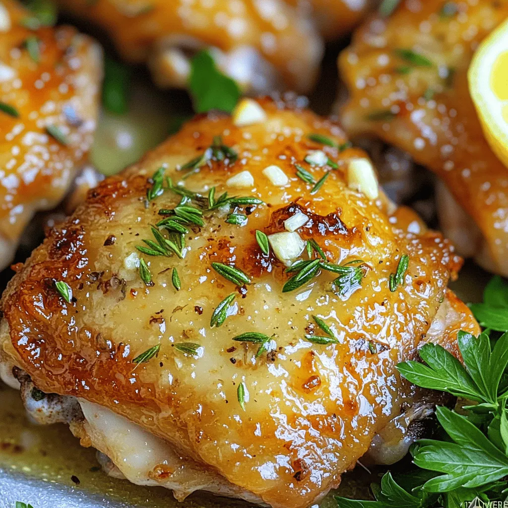 Für dieses leckere Gericht benötigst du: - 6 Hähnchenkeulen, mit Knochen und Haut - 6 Esslöffel ungesalzene Butter, geschmolzen - 6 Knoblauchzehen, fein gehackt - 1 Esslöffel frischer Rosmarin, gehackt - 1 Esslöffel frischer Thymian, gehackt - Salz und Pfeffer nach Geschmack - 1 Zitrone, abgerieben und ausgepresst - ½ Teelöffel rote Pfefferflocken (optional) Diese Zutaten machen das Hähnchen saftig und aromatisch. Die Kombination aus Butter und Knoblauch gibt dem Gericht seinen besonderen Geschmack. Die Kräuter bringen Frische und Tiefe in das Gericht. Rosmarin und Thymian sind klassisch und passen perfekt zu Hähnchen. Sie verleihen dem Essen eine würzige Note. Salz und Pfeffer sind wichtig, um alle Aromen in Einklang zu bringen. Du kannst mit den roten Pfefferflocken etwas Schärfe hinzufügen, wenn du möchtest. Das gibt dem Gericht einen kleinen Kick. Um das Gericht abzurunden, verwende frische Petersilie. Sie sieht nicht nur schön aus, sondern sorgt auch für einen frischen Geschmack. Ein Hauch von Zitrone bringt zusätzlichen Schwung. Das macht das Gericht noch einladender und appetitlicher. Für die komplette Anleitung kannst du die Full Recipe überprüfen. Um die Knoblauchbutter-Mischung zuzubereiten, schmelze zuerst die Butter in einem kleinen Topf. Dann hacke die Knoblauchzehen fein. Gib die geschmolzene Butter in eine Rührschüssel. Füge den gehackten Knoblauch, Rosmarin, Thymian, Zitronenschale und Zitronensaft hinzu. Diese Mischung bringt viel Geschmack. Mische alles gut und würze es mit Salz und Pfeffer. Wenn du magst, füge die roten Pfefferflocken für etwas Schärfe hinzu. Lege die Hähnchenkeulen in eine große Auflaufform. Achte darauf, dass die Haut nach oben zeigt. Gieße die Knoblauchbutter-Mischung gleichmäßig über die Hähnchenkeulen. Benutze einen Löffel, um sicherzustellen, dass jede Keule gut bedeckt ist. Lass die Keulen 15 bis 30 Minuten marinieren. So ziehen die Aromen gut ein. Heize den Ofen auf 200°C vor. Sobald der Ofen heiß ist, backe die Hähnchenkeulen für 35 bis 40 Minuten. Achte darauf, dass die Haut goldbraun und knusprig ist. Die Innentemperatur sollte 75°C erreichen. Für extra knusprige Haut kannst du die Grillfunktion in den letzten Minuten verwenden. Lass die Hähnchenkeulen nach dem Backen 5 Minuten ruhen. Garniere sie mit frisch gehackter Petersilie. So servierst du ein schönes Gericht. Du findest die vollständige Anleitung unter [Full Recipe]. Die perfekte Temperatur für knoblauchbutter gebackene Hähnchenkeulen ist 200°C. Diese Hitze sorgt für saftiges Fleisch und goldene Haut. Backe die Hähnchenkeulen 35 bis 40 Minuten. Die Haut sollte knusprig sein, und das Innere muss 75°C erreichen. Ein Tipp: Wenn du die Haut besonders knusprig magst, schalte die Grillfunktion für die letzten 2-3 Minuten ein. Aber pass auf, dass sie nicht verbrennt! Für eine knusprige Haut ist es wichtig, die Hähnchenkeulen trocken zu tupfen, bevor du sie würzt. Feuchtigkeit verhindert, dass die Haut knusprig wird. Verwende außerdem genug Knoblauchbutter. Diese Mischung hilft, die Haut beim Backen zu bräunen. Stelle sicher, dass die Hähnchenkeulen in einer einzigen Schicht liegen. So kann die heiße Luft gut zirkulieren und sorgt für eine gleichmäßige Bräunung. Knoblauchbutter gebackene Hähnchenkeulen passen gut zu vielen Beilagen. Probiere sie mit einem frischen Salat oder geröstetem Gemüse. Auch Kartoffeln sind eine tolle Wahl. Für ein einfaches Gericht serviere die Hähnchenkeulen mit Reis oder Quinoa. Diese Beilagen nehmen die köstlichen Säfte auf und machen das Essen noch besser. Für mehr Details und eine vollständige Anleitung, schaue dir das [Full Recipe] an. {{image_4}} Mediterrane Aromen machen Hähnchenkeulen besonders lecker. Fügen Sie Oliven, getrocknete Tomaten und Feta hinzu. Diese Zutaten bringen frische und salzige Noten in das Gericht. Verwenden Sie anstelle von Rosmarin und Thymian Oregano oder Basilikum. Diese Kräuter passen gut zu den anderen Zutaten. Die Gewürze sind wichtig für den Geschmack. Experimentieren Sie mit Paprika, Kreuzkümmel oder Curry. Diese Gewürze geben dem Hähnchen eine neue Note. Auch Honig oder Balsamico können die Süße verändern. Passen Sie die Menge je nach Vorliebe an. Der Airfryer ist eine großartige Option für knusprige Hähnchenkeulen. Stellen Sie die Temperatur auf 200°C ein und backen Sie sie etwa 25 Minuten. Achten Sie darauf, sie regelmäßig zu wenden. Auf dem Grill können Sie die Haut knusprig machen. Grillen Sie die Keulen bei mittlerer Hitze und decken Sie den Grill ab. So bleibt das Hähnchen saftig. Für die genauen Schritte und Mengen, klicken Sie auf den [Full Recipe]. Nach dem Essen bleiben manchmal Reste übrig. Lagern Sie die Hähnchenkeulen in einem luftdichten Behälter. Lassen Sie das Hähnchen zuerst auf Raumtemperatur abkühlen. Danach decken Sie es gut ab. So bleibt es frisch. Um die Reste wieder lecker zu machen, können Sie das Hähnchen aufwärmen. Heizen Sie den Ofen auf 180°C (350°F) vor. Legen Sie die Hähnchenkeulen auf ein Backblech. Bedecken Sie sie mit Folie, um die Feuchtigkeit zu halten. Backen Sie sie etwa 15-20 Minuten. So wird das Hähnchen wieder saftig. Im Kühlschrank halten die Reste etwa 3-4 Tage. Wenn Sie sie länger aufbewahren möchten, frieren Sie das Hähnchen ein. In einem luftdichten Behälter halten die Hähnchenkeulen bis zu 3 Monate im Gefrierschrank. Achten Sie darauf, das Datum auf dem Behälter zu notieren. So wissen Sie, wann Sie das Hähnchen essen sollten. Um Knoblauchbutter selbst zu machen, schmelze zuerst die Butter. Füge dann fein gehackten Knoblauch hinzu. Mische auch frische Kräuter wie Rosmarin und Thymian hinein. Ein Spritzer Zitronensaft bringt Frische. Nach Belieben kannst du auch etwas Salz und Pfeffer hinzufügen. Diese Mischung ist perfekt für viele Gerichte, nicht nur für Hähnchenkeulen. Du kannst das übrig gebliebene Hähnchen auf viele Arten verwenden. Mache einen Hähnchensalat mit frischem Gemüse. Du kannst es in Tacos oder Wraps stecken. Eine andere Möglichkeit ist, es in einer Suppe zu verwenden. Erwärme es einfach in der Mikrowelle oder brate es in der Pfanne, um es knusprig zu machen. So bleibt kein Rest übrig! Du kannst Hähnchenkeulen bis zu zwei Tage im Voraus zubereiten. Marinieren sie sie gut und bewahre sie im Kühlschrank auf. Wenn du bereit bist zu kochen, nimm sie einfach heraus. Lass sie etwas temperieren, bevor du sie backst. So werden sie gleichmäßig gar und lecker! Zusammenfassend haben wir das Rezept für Knoblauchbutter gebackene Hähnchenkeulen erkundet. Wir haben die Hauptzutaten, Gewürze und Ideen zur Garnierung besprochen. Du hast gelernt, wie man die Marinade vorbereitet und die Hähnchenkeulen perfekt backt. Ich habe dir nützliche Tipps zur Temperatur und der Präsentation gegeben. Variationen für den Airfryer oder Grill erweitern die Möglichkeiten. Denke daran, Reste richtig zu lagern, um sie frisch zu halten. Jetzt bist du bereit, dieses Rezept auszuprobieren! Lass die Aromen deine Küche füllen.