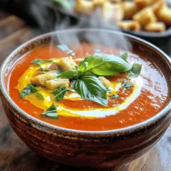 Für die cremige Tomaten-Basilikum-Suppe benötigst du folgende Zutaten: - 2 Esslöffel Olivenöl - 1 kleine Zwiebel, gewürfelt - 3 Knoblauchzehen, fein gehackt - 1 Dose (28 oz) geschälte Tomaten - 1 Tasse Gemüsebrühe - 1 Tasse Sahne - 1 Teelöffel Zucker (optional) - Salz und Pfeffer nach Geschmack - 1/4 Tasse frisches Basilikum, gehackt - 1 Esslöffel Balsamico-Essig - Croutons und frische Basilikumblätter zum Garnieren Frische Zutaten bringen mehr Geschmack und Nährstoffe. Konservierte Zutaten sind oft praktisch und schnell. Wenn du frische Tomaten verwendest, achte darauf, dass sie reif sind. Sie geben der Suppe einen tollen Geschmack. Konservierte Tomaten sind jedoch einfach zu lagern und oft günstiger. Beide Optionen haben Vorteile und Nachteile. Für die Suppe sind einige Gewürze nützlich. Salz und Pfeffer sind wichtig für den Geschmack. Zucker kann helfen, die Säure der Tomaten auszugleichen. Du kannst auch Kräuter wie Oregano oder Thymian hinzufügen, um mehr Tiefe zu erzeugen. Wenn du spezielle diätetische Bedürfnisse hast, gibt es Alternativen. Anstelle von Sahne kannst du Kokosmilch oder Cashewcreme verwenden. Diese Optionen sind gut für Veganer oder Menschen mit Laktoseintoleranz. Insgesamt kannst du die Aromen anpassen, um deinen persönlichen Geschmack zu treffen. Wenn du mehr Informationen benötigst, schau dir das [Full Recipe] an. Um die Zutaten schnell zu schneiden, benutze ein scharfes Messer. Halte die Zwiebel mit einer Hand fest, während du mit der anderen schneidest. So geht es schneller und sicherer. Für den Knoblauch schneide die Wurzel ab und drücke die Zehen leicht. Das macht das Schälen einfach. Verwende hochwertiges Olivenöl. Es gibt deiner Suppe einen tollen Geschmack. Erhitze das Öl in einem großen Topf bei mittlerer Hitze. So bleibt das Öl stabil und die Zutaten braten gleichmäßig. Beginne mit dem Erhitzen des Öls. Füge die Zwiebeln hinzu und koche sie fünf Minuten lang. Die Zwiebeln sollten weich und glasig sein. Danach kommt der Knoblauch. Brate ihn nur eine Minute, damit er nicht verbrennt. Jetzt ist es Zeit für die Tomaten. Öffne die Dose und gib die Tomaten mit dem Saft in den Topf. Füge die Gemüsebrühe hinzu und bringe alles zum Kochen. Lass die Mischung 15 Minuten köcheln. So verbinden sich die Aromen gut. Wenn du die Suppe pürieren möchtest, nutze einen Stabmixer. Das ist einfach und schnell. Halte den Mixer am Boden des Topfes und arbeite dich nach oben. Wenn du keinen Stabmixer hast, gib die Suppe vorsichtig in einen Standmixer. Püriere sie bis zur gewünschten Cremigkeit. Um die Konsistenz zu ändern, kannst du mehr Brühe hinzufügen. Wenn du eine dickere Suppe magst, lass sie länger kochen. Füge die Sahne hinzu, um einen reichhaltigen Geschmack zu bekommen. Das gehackte Basilikum gibt der Suppe einen frischen Geschmack. Du kannst auch einen Schuss Balsamico-Essig hinzufügen. Das sorgt für eine schöne Balance. Rühre alles gut um und lasse es für fünf Minuten köcheln. Du findest das komplette Rezept in der Full Recipe. Um die perfekte Konsistenz deiner cremigen Tomaten-Basilikum-Suppe zu erreichen, kannst du die Textur anpassen. Möchtest du eine dickere Suppe? Dann püriere sie weniger. Für eine dünnere Suppe püriere sie mehr. - Dicker: Püriere weniger, füge mehr Gemüse hinzu. - Dünner: Füge mehr Brühe oder Wasser hinzu. Brühe gibt mehr Geschmack, während Wasser neutral bleibt. Ich empfehle Gemüsebrühe für einen besseren Geschmack. Manchmal wird die Suppe zu sauer. Keine Panik! Du kannst den Geschmack leicht anpassen. - Was tun, wenn es zu sauer ist? Füge einen Teelöffel Zucker hinzu. Der Zucker balanciert die Säure gut aus. - Wie man den Geschmack richtig ausbalanciert: Probiere die Suppe und passe die Gewürze an. Mehr Salz oder Pfeffer kann helfen. Du kannst auch einen Schuss Sahne hinzufügen, um die Säure zu mildern. Die Präsentation deiner Suppe macht viel aus. Hier sind einige Vorschläge: - Vorschläge für die Garnitur: Garniere mit frischem Basilikum oder einem Spritzer Sahne. Croutons geben einen tollen Crunch. - Beilagen, die gut zur Suppe passen: Serviere die Suppe mit einem Stück frischem Brot oder einem kleinen Salat. Diese Kombination macht das Essen noch leckerer. Für das vollständige Rezept, schau dir die [Full Recipe] an! {{image_4}} Für eine vegane oder milchfreie Option können Sie die Sahne durch Kokosmilch ersetzen. Diese Milch bringt eine schöne, cremige Textur, ohne tierische Produkte. Sie können auch Mandelmilch oder Hafermilch verwenden. Fügen Sie zusätzlich etwas mehr Gewürze hinzu, um den Geschmack zu verstärken. Eine andere tolle Idee ist, zusätzliche Gemüsesorten in die Suppe zu integrieren. Karotten oder Sellerie geben mehr Süße und Textur. Auch Zucchini oder Spinat sind großartige Optionen. Diese Gemüsesorten fügen nicht nur Geschmack hinzu, sondern auch Nährstoffe. Um mediterrane Akzente hinzuzufügen, können Sie Oliven oder Feta-Käse als Topping verwenden. Diese Zutaten bringen einen salzigen und herzhaften Geschmack. Ein Spritzer Zitronensaft kann die Aromen auch aufhellen und erfrischen. Wenn Sie die Geschmacksrichtungen variieren möchten, versuchen Sie, italienische Kräuter wie Oregano oder Thymian hinzuzufügen. Diese Kräuter passen perfekt zu Tomaten und verstärken die Wärme der Suppe. Mit diesen einfachen Änderungen können Sie die Suppe immer wieder neu gestalten. Für das vollständige Rezept besuchen Sie die [Full Recipe]. Um die cremige Tomaten-Basilikum-Suppe richtig zu lagern, folge diesen einfachen Schritten: - Lass die Suppe zuerst auf Raumtemperatur abkühlen. - Fülle die Suppe in einen luftdichten Behälter. - Lege ein Stück Frischhaltefolie direkt auf die Oberfläche, um Verfärbungen zu vermeiden. Im Kühlschrank bleibt die Suppe bis zu fünf Tage frisch. Du kannst sie auch einfrieren. In einem geeigneten Behälter hält sie bis zu drei Monate. Achte darauf, nur die Menge einzufrieren, die du benötigst. So vermeidest du Verschwendung. Das Aufwärmen der Suppe ist einfach. Hier sind meine besten Tipps: - Erhitze die Suppe langsam in einem Topf bei mittlerer Hitze. - Rühre regelmäßig um, damit sie gleichmäßig warm wird. - Füge bei Bedarf einen Schuss Wasser oder Brühe hinzu, um die Konsistenz zu verbessern. Nach dem Lagern kann die Suppe etwas dicker werden. Um die cremige Textur wiederherzustellen, püriere sie kurz mit einem Stabmixer. So bleibt der Geschmack frisch und lecker. Wenn du die Suppe aufwärmst, schmecke sie erneut ab. Füge mehr Salz, Pfeffer oder frisches Basilikum hinzu, um den Geschmack zu intensivieren. Für das vollständige Rezept, schau dir die detaillierte Anleitung in der [Full Recipe] an. Die Suppe hält sich gut im Kühlschrank für 3 bis 5 Tage. Stelle sicher, dass die Suppe in einem luftdichten Behälter ist. So bleibt der Geschmack frisch. Wenn du die Suppe nicht innerhalb dieser Zeit isst, kannst du sie einfrieren. Im Gefrierfach hält sie bis zu 3 Monate. Achte darauf, die Suppe vor dem Einfrieren vollständig abzukühlen. Ja, du kannst die Suppe im Voraus zubereiten. Das macht das Kochen einfacher. Koche die Suppe und lasse sie abkühlen. Fülle sie dann in einen Behälter und stelle sie in den Kühlschrank. Du kannst die Suppe ein bis zwei Tage vorher machen. So haben die Aromen Zeit, sich zu vermischen. Erwärme die Suppe vor dem Servieren. Es gibt viele leckere Beilagen, die zur Suppe passen. Hier sind ein paar Ideen: - Frisches Baguette oder Ciabatta - Gegrillter Käse-Sandwich - Ein einfacher grüner Salat - Croutons für einen schönen Crunch - Knoblauchbrot für mehr Geschmack Ja, es gibt viele gesunde Alternativen für Sahne. Du kannst zum Beispiel: - Kokosmilch für eine milchfreie Version verwenden. - Mandelmilch oder Sojamilch für eine leichtere Variante nutzen. - Cashewcreme selbst machen, um eine cremige Textur zu erhalten. Diese Optionen geben dir die Cremigkeit, die du brauchst, mit weniger Fett. Schau dir das Full Recipe an, um deine Lieblingsalternative auszuwählen. Zusammenfassend haben wir die wichtigsten Zutaten und Gewürze für die cremige Tomaten-Basilikum-Suppe besprochen. Ich habe dir eine Schritt-für-Schritt-Anleitung gegeben, von der Vorbereitung bis zur Verfeinerung der Aromen. Wir haben auch kreative Variationen und Lagerungshinweise behandelt. Diese Suppe ist einfach zuzubereiten und flexibel. Du kannst sie an deinen Geschmack anpassen. Experimentiere mit neuen Zutaten und genieße dein Essen. Nutze die Tipps, um das Beste aus deiner Suppe herauszuholen. So erhältst du immer ein köstliches Ergebnis.