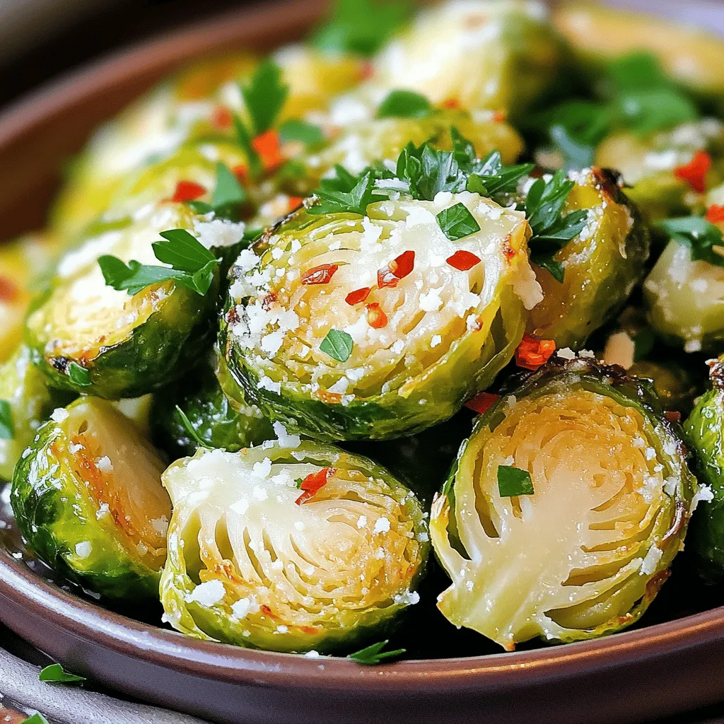 - 450 g Röstbrüsselkohl, gesäubert und halbiert - 3 Esslöffel Olivenöl - 4 Knoblauchzehen, fein gehackt - 125 g geriebener Parmesan-Käse - 1 Teelöffel Knoblauchpulver - 1 Teelöffel Zwiebelpulver - 1/4 Teelöffel rote Pfefferflocken (optional für die Würze) - Frische Petersilie, gehackt (zur Dekoration) Wenn du Röstbrüsselkohl zubereitest, brauchst du frische Zutaten. Röstbrüsselkohl ist das Herzstück dieses Gerichts. Achte darauf, ihn gut zu säubern und zu halbieren. So wird er gleichmäßig gar. Das Olivenöl gibt dem Gemüse Geschmack und hilft beim Rösten. Der Knoblauch ist ein Muss! Er bringt das Gericht zum Leben. Für die Würze verwenden wir Parmesan-Käse. Er verleiht dem Röstbrüsselkohl eine cremige Textur. Knoblauchpulver und Zwiebelpulver verstärken die Aromen. Wenn du etwas Schärfe magst, füge rote Pfefferflocken hinzu. Sie bringen eine schöne Note. Frische Petersilie ist perfekt, um das Gericht zu dekorieren und den Geschmack zu heben. Für das vollständige Rezept, schau dir die [Full Recipe] an. Heize deinen Ofen auf 220°C vor. Dies sorgt für eine perfekte Röstung. Während der Ofen aufheizt, bereite die Röstbrüsselkohl vor. Nimm 450 g Röstbrüsselkohl, säubere ihn gut und halbiere jede Röschen. Halbiere sie, damit sie gleichmäßig rösten. In einer großen Schüssel vermenge die halbierten Röstbrüsselkohl mit 3 Esslöffeln Olivenöl. Füge 4 fein gehackte Knoblauchzehen, 1 Teelöffel Knoblauchpulver und 1 Teelöffel Zwiebelpulver hinzu. Streue 1 Teelöffel Salz und 1/2 Teelöffel schwarzen Pfeffer in die Schüssel. Wenn du magst, füge 1/4 Teelöffel rote Pfefferflocken für etwas Schärfe hinzu. Rühre alles gut um, bis der Röstbrüsselkohl gleichmäßig beschichtet ist. Verteile den gewürzten Röstbrüsselkohl gleichmäßig auf einem Backblech. Achte darauf, dass die Schnittseite nach unten zeigt. Dies hilft bei der Karamellisierung. Stelle das Blech in den vorgeheizten Ofen. Röste die Röstbrüsselkohl für 20 bis 25 Minuten. Schüttel das Blech nach der Hälfte der Garzeit, damit sie gleichmäßig garen. Wenn sie goldbraun sind, sind sie fertig. Die Röstbrüsselkohl sind jetzt bereit für den Parmesan. Streue 125 g geriebenen Parmesan-Käse gleichmäßig darüber. Gib das Blech für weitere 2-3 Minuten in den Ofen. So schmilzt der Käse schön. Serviere die Röstbrüsselkohl heiß, garniert mit frischer, gehackter Petersilie für einen tollen Farbkontrast. Für das vollständige Rezept, siehe die Sektion "Full Recipe". Um die Röstbrüsselkohl perfekt zu karamellisieren, achte auf die Schnittseite. Diese sollte nach unten zeigen, wenn du sie auf das Backblech legst. So wird die Fläche schön braun und knusprig. Ein gutes Backblech ist wichtig. Verwende ein großes, damit die Röstbrüsselkohl genug Platz haben. Überfüllung sorgt für Dampfung statt Röstung. Zusätzliche Gewürze können den Geschmack intensivieren. Probiere zum Beispiel geräuchertes Paprikapulver oder Kreuzkümmel. Diese Gewürze bringen eine neue Dimension. Wenn du kein frisches Petersilien magst, nimm Basilikum oder Koriander. Diese Kräuter geben ebenfalls einen tollen Geschmack. Die Präsentation ist wichtig! Serviere die Röstbrüsselkohl in einer flachen Schüssel. So kommen die Farben gut zur Geltung. Du kannst sie auch mit etwas mehr Parmesan bestreuen. Das sieht schön aus und schmeckt köstlich. Diese Röstbrüsselkohl passen gut zu vielen Gerichten. Kombiniere sie mit gebratenem Hähnchen oder einem frischen Salat. Für das vollständige Rezept schau hier: [Full Recipe]. {{image_4}} Um das Rezept zu variieren, kannst du verschiedene Gemüsesorten hinzufügen. Karotten sind eine tolle Option. Sie bringen Süße und Farbe. Paprika ist auch eine gute Wahl. Sie gibt einen frischen Crunch. Du kannst auch andere Kohlsorten verwenden. Wir mögen zum Beispiel Rosenkohl oder Grünkohl. Diese Alternativen geben deinem Gericht einen neuen Dreh. Wenn du eine vegane Version möchtest, ersetze den Parmesan. Pflanzliche Optionen sind einfach zu finden. Du kannst Cashewkäse oder andere vegane Käsesorten verwenden. Eine weitere gute Wahl sind Hefeflocken. Sie geben einen herzhaften Geschmack. So bleibt der Umami-Geschmack auch in der veganen Variante erhalten. Wenn du es schärfer magst, füge Chili hinzu. Frische Chilis geben einen tollen Kick. Du kannst auch getrocknete Chilis verwenden. Möchtest du etwas Süße? Honig oder Ahornsirup sind perfekt. Sie balancieren die Schärfe aus. Diese Variationen machen das Gericht noch interessanter. Um die Knoblauch Parmesan Röstbrüsselkohl frisch zu halten, lagere sie im Kühlschrank. Verwende einen luftdichten Behälter. So bleiben die Röstbrüsselkohl 3-5 Tage lang gut. Vor dem Servieren kannst du sie leicht aufwärmen. Wenn du die Röstbrüsselkohl länger aufbewahren möchtest, friere sie ein. Lege die abgekühlten Röstbrüsselkohl in einen Gefrierbeutel. Drücke die Luft heraus, bevor du den Beutel verschließt. So bleiben sie bis zu 3 Monate frisch. Um die Röstbrüsselkohl wieder aufzuwärmen, lasse sie zunächst im Kühlschrank auftauen. Um die Röstbrüsselkohl aufzuwärmen, nutze den Ofen für die beste Textur. Heize den Ofen auf 180°C vor. Lege die Röstbrüsselkohl auf ein Backblech und erwärme sie für etwa 10-15 Minuten. Alternativ kannst du die Röstbrüsselkohl auch in der Mikrowelle aufwärmen. Stelle sie in eine mikrowellengeeignete Schüssel. Erwärme sie in 30-Sekunden-Intervallen, bis sie heiß sind. Achte darauf, dass sie gleichmäßig erhitzt werden. Für das vollständige Rezept, schau dir den [Full Recipe] an. Röstbrüsselkohl braucht etwa 20 bis 25 Minuten im Ofen. Du solltest die Temperatur auf 220°C einstellen. Die Röschen sollten goldbraun und zart sein, wenn sie fertig sind. Achte darauf, das Blech nach der Hälfte der Zeit zu schütteln. So garen sie gleichmäßig und werden schön knusprig. Ja, du kannst Röstbrüsselkohl im Voraus zubereiten. Wasche und schneide den Röstbrüsselkohl einfach und lege ihn in einen Behälter. Du kannst ihn bis zu zwei Tage im Kühlschrank aufbewahren. Wenn du bereit bist, ihn zu rösten, einfach die Gewürze hinzufügen und nach Rezept zubereiten. So sparst du Zeit, wenn Gäste kommen oder du wenig Zeit hast. Röstbrüsselkohl passt gut zu vielen Gerichten. Du kannst ihn mit gegrilltem Hähnchen oder Fisch servieren. Auch eine Quinoa- oder Reisbeilage passt gut dazu. Für eine vegetarische Option, kombiniere ihn mit einem würzigen Kichererbsensalat. Die Kombination macht dein Essen bunt und schmackhaft. Der Geschmack von Knoblauch ist stark und würzig. Er gibt dem Röstbrüsselkohl eine tolle Tiefe. Parmesan ist salzig und nussig. Diese Aromen ergänzen sich perfekt. Zusammen bringen sie einen reichen, herzhaften Geschmack in das Gericht. Es ist eine wunderbare Kombination, die viele Menschen lieben. Röstbrüsselkohl ist einfach zuzubereiten und lecker. Wir haben die Hauptzutaten wie Olivenöl und Knoblauch behandelt. Gewürze wie Parmesan und Knoblauchpulver bringen noch mehr Geschmack. Die Schritt-für-Schritt-Anleitung zeigt, wie man den Kohl perfekt röstet. Nutzen Sie Tipps für die beste Karamellisierung und Varianten für noch kreativere Rezepte. Denken Sie daran, wie Sie den Kohl lagern und aufwärmen. So genießen Sie jedes Mal frischen, köstlichen Röstbrüsselkohl. Probieren Sie es aus und entdecken Sie neue Möglichkeiten!