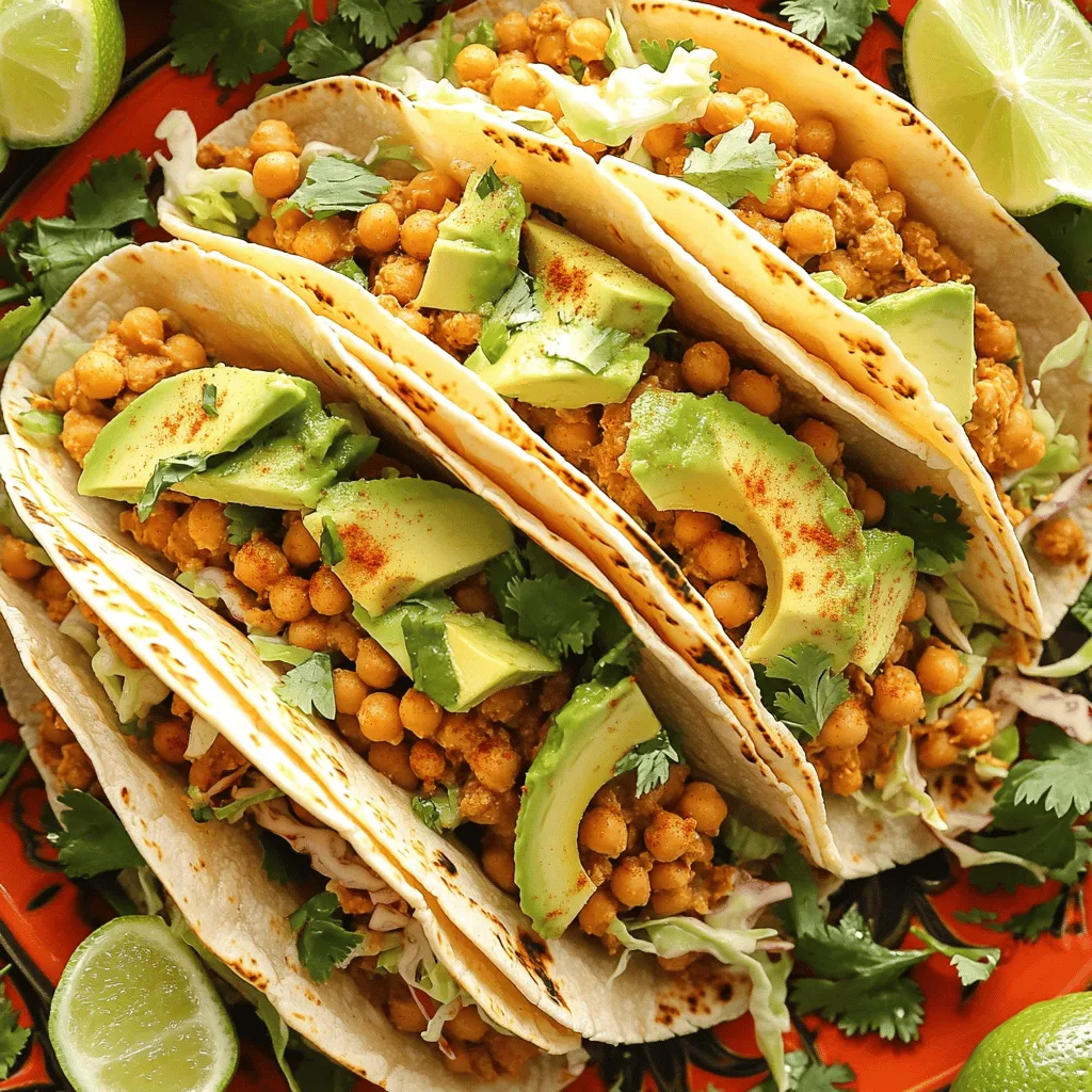 Für meine würzigen Kichererbsen-Tacos brauche ich einige Hauptzutaten. Diese sind einfach zu finden und machen das Gericht lecker. Hier ist die Liste: - 1 Dose (425 g) Kichererbsen, gründlich abgespült und abgetropft - 1 Esslöffel Olivenöl - 8 kleine Tortillas aus Mais Die Kichererbsen sind die Basis und geben viel Protein. Olivenöl sorgt für einen schönen Geschmack, und die Tortillas halten alles zusammen. Die Gewürze machen die Tacos besonders. Hier sind die Gewürze, die ich benutze: - 1 Teelöffel geräucherter Paprika - 1 Teelöffel Kreuzkümmel - 1/2 Teelöffel Cayennepfeffer (nach Geschmack anpassen) - Salz und Pfeffer nach Geschmack Der geräucherte Paprika verleiht den Tacos einen rauchigen Geschmack. Kreuzkümmel bringt Wärme, und Cayennepfeffer sorgt für die Schärfe. Ich empfehle, die Schärfe nach deinem Geschmack anzupassen. Frische Zutaten machen das Gericht bunt und gesund. Ich verwende: - 1 reife Avocado, in Scheiben geschnitten - 1 Tasse fein gehobelter Kohl (rot oder grün) - 1/4 Tasse frischer Koriander, grob gehackt - 1 Limette, in Spalten geschnitten - Optional: Scharfe Soße zum Beträufeln Die Avocado gibt Cremigkeit, während der Kohl einen knusprigen Biss hinzufügt. Koriander bringt Frische, und Limette sorgt für einen spritzigen Geschmack. Diese Zutaten sind wichtig für die perfekte Mischung. Du findest das vollständige Rezept für die Zubereitung im [Full Recipe]. Beginne mit einer Dose Kichererbsen. Spüle sie gut ab und lass sie abtropfen. Nimm eine mittelgroße Schüssel und zerdrücke die Hälfte der Kichererbsen mit einer Gabel. So wird die Mischung cremig. Die anderen Kichererbsen bleiben ganz. Das gibt den Tacos eine tolle Textur. Erhitze in einer großen Pfanne einen Esslöffel Olivenöl bei mittlerer Hitze. Füge die zerdrückten und ganzen Kichererbsen hinzu, sobald das Öl heiß ist. Rühre dann die Gewürze ein: einen Teelöffel geräucherten Paprika, einen Teelöffel Kreuzkümmel und einen halben Teelöffel Cayennepfeffer. Würze nach Geschmack mit Salz und Pfeffer. Koche die Mischung für etwa 5-7 Minuten. Rühre gelegentlich um, bis die Kichererbsen warm und leicht knusprig sind. Während die Kichererbsen kochen, nimm eine separate Pfanne. Erwärme die kleinen Tortillas aus Mais für etwa 30 Sekunden auf jeder Seite. Sie sollten weich und biegsam sein. Dies macht es leicht, die Tacos zu füllen. Jetzt sind die Kichererbsen und Tortillas bereit! Fülle die warmen Tortillas mit der würzigen Kichererbsen-Mischung. Du kannst die Tacos mit Avocados, Kohl und Koriander belegen. Die Limettenspalten passen perfekt dazu. Für das gewisse Extra kannst du auch scharfe Soße hinzufügen. Für das vollständige Rezept, schau dir den Abschnitt „Würzige Kichererbsen-Tacos“ an. Um die beste Textur in deinen Tacos zu bekommen, zerdrücke die Kichererbsen nicht ganz. Halte etwa die Hälfte ganz. Die zerdrückten Kichererbsen sorgen für eine cremige Basis. Die ganzen Kichererbsen geben dir den Biss, den du willst. Wenn du die Mischung in der Pfanne brätst, achte darauf, dass sie leicht knusprig wird. Das gibt den Tacos mehr Charakter. Die Gewürze sind der Schlüssel zu deinem Geschmack. Geräucherter Paprika und Kreuzkümmel bringen Tiefe. Cayennepfeffer ist für die Schärfe zuständig. Du kannst die Menge nach deinem Geschmack anpassen. Wenn du es lieber mild magst, benutze weniger Cayennepfeffer. Ein Spritzer Limettensaft bringt Frische und hebt den Geschmack. Experimentiere mit weiteren Gewürzen wie Knoblauchpulver oder Chili, um deine eigene Note zu finden. Die Präsentation macht viel aus. Lege die Tacos auf eine bunte Platte. Garnieren mit frischem Koriander und Limettenspalten sieht toll aus. Du kannst auch eine scharfe Soße in kleinen Schalen daneben stellen. Dies lädt deine Gäste ein, selbst zu würzen. Halte die Tortillas warm, damit sie weich bleiben. So bleiben deine Tacos frisch und lecker. Für das ganze Rezept, schau dir die [Full Recipe] an. {{image_4}} Wenn du Gluten meiden möchtest, gibt es viele tolle Optionen. Du kannst Tortillas aus Mais oder Reis kaufen. Diese sind oft in Bioläden oder Supermärkten erhältlich. Du kannst auch eigene Tortillas machen. Mische Maismehl mit Wasser und forme kleine Fladen. Backe sie in einer Pfanne, bis sie leicht braun sind. Du kannst die Kichererbsen-Tacos mit vielen veganen Beilagen ergänzen. Probiere Salate aus frischem Gemüse. Tomaten, Gurken und Zwiebeln passen gut dazu. Auch Salsa ist eine hervorragende Wahl. Eine Guacamole aus Avocado und Limette gibt extra Geschmack. Du kannst die Tacos sogar mit veganem Joghurt toppen. Die Gewürze machen den Unterschied in deinen Tacos. Experimentiere mit verschiedenen Aromen. Füge Kurkuma für eine goldene Farbe hinzu. Koriander oder italienische Kräuter können auch gut schmecken. Für mehr Schärfe kannst du Chili-Flocken oder frischen Ingwer verwenden. Jeder Biss wird dadurch einzigartig! Um die Reste deiner würzigen Kichererbsen-Tacos frisch zu halten, lagere sie in einem luftdichten Behälter. Du kannst die Kichererbsenfüllung und die Tortillas getrennt aufbewahren. So bleibt die Tortilla weich und die Füllung bleibt lecker. Stelle sicher, dass alles gut abgekühlt ist, bevor du es in den Kühlschrank stellst. Wenn du die Tacos wieder aufwärmen möchtest, gibt es ein paar einfache Schritte. Erhitze die Kichererbsenfüllung in einer Pfanne bei mittlerer Hitze. Rühre sie gut um, damit sie gleichmäßig warm wird. Die Tortillas kannst du kurz in einer trockenen Pfanne erwärmen. Dies bringt ihren Geschmack zurück und macht sie wieder weich und biegsam. Die Kichererbsenfüllung hält sich in einem luftdichten Behälter bis zu drei Tage im Kühlschrank. Tortillas können bis zu einer Woche halten, wenn sie gut verpackt sind. Achte darauf, frische Zutaten wie Avocado und Kohl schnell zu verbrauchen. Diese sind am besten, wenn sie frisch sind. Wenn du die Kichererbsen aus der Dose verwendest, achte darauf, das Haltbarkeitsdatum zu überprüfen. Für das vollständige Rezept kannst du [Full Recipe] besuchen. Um die Tacos schärfer zu machen, füge mehr Cayennepfeffer hinzu. Du kannst auch frische Chilis verwenden. Hacke sie klein und mische sie mit den Kichererbsen. Eine scharfe Soße ist auch eine gute Wahl. Probiere verschiedene Soßen, um deine Lieblingsschärfe zu finden. Achte darauf, dass du nach und nach hinzufügst, damit es nicht zu scharf wird. Ja, du kannst Kichererbsen selber kochen. Beginne, indem du die Kichererbsen über Nacht in Wasser einweichst. Am nächsten Tag spüle sie ab und koche sie in frischem Wasser. Koche sie etwa 1 bis 1,5 Stunden, bis sie weich sind. Das macht die Kichererbsen frischer und du kannst den Salzgehalt kontrollieren. Sie passen perfekt zu den würzigen Kichererbsen-Tacos. Zu diesen Tacos passen viele Beilagen. Eine frische Guacamole ist immer lecker. Auch ein einfacher Tomatensalat ergänzt die Tacos gut. Du kannst auch Reis oder Quinoa als Beilage servieren. Diese Optionen machen die Mahlzeit nahrhafter. Wenn du es knackig magst, probiere Nachos oder Tortilla-Chips dazu. Es gibt viele Möglichkeiten, die deine Tacos noch besser machen! Dieser Blogbeitrag hat die Zubereitung und Vielfalt von würzigen Kichererbsen-Tacos behandelt. Wir haben die Hauptzutaten, die Zubereitungsschritte und nützliche Tipps besprochen. Es ist wichtig, die perfekte Textur zu finden und die Tacos kreativ zu präsentieren. Egal, ob Sie eine glutenfreie Option oder vegane Beilagen suchen, es gibt viele Möglichkeiten. Nutzen Sie die Aufbewahrungstipps, um Reste frisch zu halten. Experimentieren Sie mit Gewürzen, um Ihre Tacos anzupassen und mehr Geschmack zu entfalten. Jetzt sind Sie bereit, leckere Tacos zu genießen!