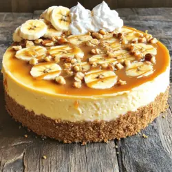 - 1 ½ Tassen Graham-Cracker-Brösel - ½ Tasse ungesalzene Butter, geschmolzen - 2 Esslöffel Zucker - 450 g Frischkäse, weich - 1 Tasse brauner Zucker - 4 reife Bananen, zerdrückt - 1 Teelöffel Vanilleextrakt - 3 große Eier - ½ Tasse saure Sahne - 1 Tasse gehackte gemischte Nüsse (Walnüsse, Pekannüsse oder Mandeln) - ½ Tasse Karamellsauce (gekauft oder hausgemacht) - Optional: Schlagsahne und Bananenscheiben zur Garnierung Die Graham-Cracker-Brösel geben der Kruste einen tollen Geschmack. Verwende ungesalzene Butter, damit der Käsekuchen nicht zu salzig wird. Frischkäse sollte weich sein, um eine glatte Füllung zu bekommen. Reife Bananen bringen natürliche Süße und Geschmack. Die Nüsse fügen einen schönen Crunch hinzu. Karamellsauce bringt die süße Note, die diesen Käsekuchen besonders macht. Falls du keine Graham-Cracker-Brösel hast, kannst du zerbröselte Kekse verwenden. Statt ungesalzener Butter kannst du auch Kokosöl nutzen. Für eine vegane Version verwende pflanzlichen Frischkäse und Eierersatz. Du kannst die Nüsse auch ganz weglassen, wenn du Allergien hast. Wenn du keine Karamellsauce findest, kannst du auch einen Fruchtbelag verwenden. Du findest die gesamte Zubereitung im Full Recipe. Um die Kruste zu machen, heize zuerst deinen Ofen auf 163°C vor. Nimm eine mittelgroße Schüssel und vermische die Graham-Cracker-Brösel, die geschmolzene Butter und den Zucker. Dieser Schritt ist wichtig, damit die Kruste schön knusprig wird. Drücke die Mischung fest auf den Boden einer 23 cm Springform. Backe die Kruste für 10 Minuten. Lass sie danach abkühlen, während du die Füllung machst. In einer großen Rührschüssel nimm den weichen Frischkäse und den braunen Zucker. Rühre sie gut zusammen, bis die Mischung glatt ist. Füge dann die zerdrückten Bananen und den Vanilleextrakt hinzu. Rühre weiter, bis alles gut vermischt ist. Jetzt ist es Zeit für die Eier. Gib sie nacheinander hinzu und mixe gut durch. Zum Schluss füge die saure Sahne hinzu und hebe sie vorsichtig unter. Gieße die Käsekuchenfüllung gleichmäßig über die abgekühlte Kruste. Träufele die Karamellsauce darüber. Mit einem Messer ziehe sanft durch die Füllung, um ein marmoriertes Muster zu erstellen. Backe den Käsekuchen 50-60 Minuten lang. Die Ränder sollten fest, die Mitte jedoch noch leicht wackelig sein. Schalte den Ofen aus und lasse den Käsekuchen eine Stunde darin abkühlen. Danach kühl ihn auf Raumtemperatur. Decke ihn ab und stelle ihn für mindestens 4 Stunden in den Kühlschrank. So erhältst du die beste Textur. Für das vollständige Rezept, siehe den Abschnitt Full Recipe. Um die beste Käsekuchen-Textur zu bekommen, nutzen Sie weichen Frischkäse. Zimmertemperatur hilft, Klumpen zu vermeiden. Mischen Sie den Frischkäse sanft mit dem braunen Zucker. So wird die Masse schön cremig. Fügen Sie die Eier einzeln hinzu und rühren Sie gut. Zu viel Rühren kann Luftblasen erzeugen, die beim Backen platzen. Lassen Sie den Käsekuchen nach dem Backen im Ofen abkühlen. Diese langsame Abkühlung sorgt für eine gleichmäßige Textur. Ein häufiger Fehler ist, die Füllung zu lange zu backen. Wenn die Mitte noch leicht wackelig ist, ist das perfekt. Lassen Sie den Käsekuchen nicht zu schnell abkühlen. Schnelles Abkühlen kann Risse verursachen. Stellen Sie sicher, dass die Nüsse frisch sind, um den besten Geschmack zu erzielen. Verwenden Sie auch reife Bananen, denn sie geben eine süße Note und eine feuchte Textur. Servieren Sie den Käsekuchen mit Schlagsahne und Bananenscheiben. Ein paar gehackte Nüsse oben drauf sehen toll aus. Für einen besonderen Kick, träufeln Sie extra Karamellsauce darüber. Sie können auch etwas Zimt oder einen Hauch von Schokolade hinzufügen. Das macht den Käsekuchen noch leckerer. Verwenden Sie eine schöne Tortenplatte, um das Dessert zu präsentieren. Nutzen Sie die Ideen aus dem Full Recipe für mehr Inspiration. {{image_4}} Für eine glutenfreie Version kannst du glutenfreie Kekse nutzen. Diese ersetzen die Graham-Cracker-Brösel. Achte darauf, dass die Butter ungesalzen bleibt. Sie gibt der Kruste den perfekten Geschmack. Der Rest des Rezepts bleibt gleich. Du hast dann einen Käsekuchen, der allen schmeckt, selbst den Glutenintoleranten. Wenn du eine vegane Füllung willst, gibt es tolle Alternativen. Nutze veganen Frischkäse aus Cashews oder Kokosnüssen. Anstelle von Eiern kannst du Leinsamen oder Apfelmus verwenden. Für die saure Sahne nimmst du Soja- oder Kokosjoghurt. Das gibt dem Kuchen die benötigte Cremigkeit und den Geschmack. So bleibst du vegan und lecker. Experimentiere mit verschiedenen Aromen! Füge einen Hauch Zimt oder Muskatnuss zur Füllung hinzu. Das gibt deinem Käsekuchen eine besondere Note. Du kannst auch Schokoladenstückchen oder geröstete Kokosflocken einmischen. Diese Zutaten machen den Kuchen noch interessanter. Für eine besondere Überraschung kannst du auch Kaffeepulver hinzufügen, um ein wenig Tiefe zu schaffen. Sei kreativ und finde deine Lieblingskombination! Um Ihren Bananen-Karamell-Nuss-Käsekuchen richtig zu lagern, verwenden Sie eine luftdichte Verpackung. Das verhindert, dass er austrocknet oder Gerüche aufnimmt. Wenn Sie keinen Deckel haben, wickeln Sie ihn gut in Frischhaltefolie ein. Stellen Sie sicher, dass der Käsekuchen vollständig abgekühlt ist, bevor Sie ihn lagern. Im Kühlschrank hält der Käsekuchen etwa 5 bis 7 Tage. Achten Sie darauf, ihn gut zu verpacken. Im Gefrierschrank bleibt er bis zu 3 Monate frisch. Lassen Sie ihn vor dem Servieren über Nacht im Kühlschrank auftauen. Dies sorgt dafür, dass die Textur und der Geschmack erhalten bleiben. Um die Frische zu bewahren, vermeiden Sie, den Käsekuchen häufig zu öffnen. Jedes Mal, wenn Sie ihn herausnehmen, kann er Luft und Feuchtigkeit aufnehmen. Wenn Sie übrig gebliebene Nüsse haben, bewahren Sie diese separat auf. Fügen Sie sie erst kurz vor dem Servieren hinzu, um ihren Crunch zu bewahren. So bleibt Ihr Käsekuchen lecker und ein Genuss. Die Zubereitung des Bananen-Karamell-Nuss-Käsekuchens dauert insgesamt etwa 30 Minuten. Danach muss der Kuchen mindestens 4 Stunden kühlen, um die beste Textur zu erreichen. Insgesamt sind es also etwa 5 Stunden, bis du ihn genießen kannst. Ja, du kannst die Karamellsauce selbst machen. Es ist einfach und macht den Käsekuchen noch besser. Du kannst Zucker und Sahne in einem Topf auf mittlerer Hitze erhitzen. Rühre, bis der Zucker schmilzt. Lass die Mischung einige Minuten köcheln, bis sie goldbraun wird. Füge dann etwas Butter hinzu und rühre gut um. Lass die Sauce abkühlen, bevor du sie verwendest. Für diesen Käsekuchen passen viele Nüsse. Ich empfehle Walnüsse, Pekannüsse oder Mandeln. Sie geben dem Kuchen einen tollen Crunch. Du kannst auch eine Mischung aus verschiedenen Nüssen verwenden. So bekommst du verschiedene Texturen und Geschmäcker. Zusammenfassend haben wir die Zutaten, die Zubereitung und viele hilfreiche Tipps für den Bananen-Karamell-Nuss-Käsekuchen besprochen. Wir haben auch Varianten für spezielle Diäten und Lagerungshinweise behandelt. Achte darauf, die richtige Textur zu erzielen und häufige Fehler zu vermeiden. Experimentiere mit verschiedenen Aromen, um deinen perfekten Käsekuchen zu kreieren. Mit diesen Informationen bist du bestens gerüstet, um ein leckeres Dessert zu zaubern, das bestimmt gut ankommt. Viel Spaß beim Backen!