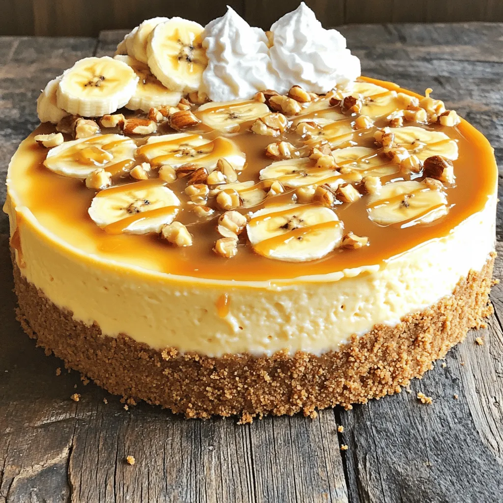 - 1 ½ Tassen Graham-Cracker-Brösel - ½ Tasse ungesalzene Butter, geschmolzen - 2 Esslöffel Zucker - 450 g Frischkäse, weich - 1 Tasse brauner Zucker - 4 reife Bananen, zerdrückt - 1 Teelöffel Vanilleextrakt - 3 große Eier - ½ Tasse saure Sahne - 1 Tasse gehackte gemischte Nüsse (Walnüsse, Pekannüsse oder Mandeln) - ½ Tasse Karamellsauce (gekauft oder hausgemacht) - Optional: Schlagsahne und Bananenscheiben zur Garnierung Die Graham-Cracker-Brösel geben der Kruste einen tollen Geschmack. Verwende ungesalzene Butter, damit der Käsekuchen nicht zu salzig wird. Frischkäse sollte weich sein, um eine glatte Füllung zu bekommen. Reife Bananen bringen natürliche Süße und Geschmack. Die Nüsse fügen einen schönen Crunch hinzu. Karamellsauce bringt die süße Note, die diesen Käsekuchen besonders macht. Falls du keine Graham-Cracker-Brösel hast, kannst du zerbröselte Kekse verwenden. Statt ungesalzener Butter kannst du auch Kokosöl nutzen. Für eine vegane Version verwende pflanzlichen Frischkäse und Eierersatz. Du kannst die Nüsse auch ganz weglassen, wenn du Allergien hast. Wenn du keine Karamellsauce findest, kannst du auch einen Fruchtbelag verwenden. Du findest die gesamte Zubereitung im Full Recipe. Um die Kruste zu machen, heize zuerst deinen Ofen auf 163°C vor. Nimm eine mittelgroße Schüssel und vermische die Graham-Cracker-Brösel, die geschmolzene Butter und den Zucker. Dieser Schritt ist wichtig, damit die Kruste schön knusprig wird. Drücke die Mischung fest auf den Boden einer 23 cm Springform. Backe die Kruste für 10 Minuten. Lass sie danach abkühlen, während du die Füllung machst. In einer großen Rührschüssel nimm den weichen Frischkäse und den braunen Zucker. Rühre sie gut zusammen, bis die Mischung glatt ist. Füge dann die zerdrückten Bananen und den Vanilleextrakt hinzu. Rühre weiter, bis alles gut vermischt ist. Jetzt ist es Zeit für die Eier. Gib sie nacheinander hinzu und mixe gut durch. Zum Schluss füge die saure Sahne hinzu und hebe sie vorsichtig unter. Gieße die Käsekuchenfüllung gleichmäßig über die abgekühlte Kruste. Träufele die Karamellsauce darüber. Mit einem Messer ziehe sanft durch die Füllung, um ein marmoriertes Muster zu erstellen. Backe den Käsekuchen 50-60 Minuten lang. Die Ränder sollten fest, die Mitte jedoch noch leicht wackelig sein. Schalte den Ofen aus und lasse den Käsekuchen eine Stunde darin abkühlen. Danach kühl ihn auf Raumtemperatur. Decke ihn ab und stelle ihn für mindestens 4 Stunden in den Kühlschrank. So erhältst du die beste Textur. Für das vollständige Rezept, siehe den Abschnitt Full Recipe. Um die beste Käsekuchen-Textur zu bekommen, nutzen Sie weichen Frischkäse. Zimmertemperatur hilft, Klumpen zu vermeiden. Mischen Sie den Frischkäse sanft mit dem braunen Zucker. So wird die Masse schön cremig. Fügen Sie die Eier einzeln hinzu und rühren Sie gut. Zu viel Rühren kann Luftblasen erzeugen, die beim Backen platzen. Lassen Sie den Käsekuchen nach dem Backen im Ofen abkühlen. Diese langsame Abkühlung sorgt für eine gleichmäßige Textur. Ein häufiger Fehler ist, die Füllung zu lange zu backen. Wenn die Mitte noch leicht wackelig ist, ist das perfekt. Lassen Sie den Käsekuchen nicht zu schnell abkühlen. Schnelles Abkühlen kann Risse verursachen. Stellen Sie sicher, dass die Nüsse frisch sind, um den besten Geschmack zu erzielen. Verwenden Sie auch reife Bananen, denn sie geben eine süße Note und eine feuchte Textur. Servieren Sie den Käsekuchen mit Schlagsahne und Bananenscheiben. Ein paar gehackte Nüsse oben drauf sehen toll aus. Für einen besonderen Kick, träufeln Sie extra Karamellsauce darüber. Sie können auch etwas Zimt oder einen Hauch von Schokolade hinzufügen. Das macht den Käsekuchen noch leckerer. Verwenden Sie eine schöne Tortenplatte, um das Dessert zu präsentieren. Nutzen Sie die Ideen aus dem Full Recipe für mehr Inspiration. {{image_4}} Für eine glutenfreie Version kannst du glutenfreie Kekse nutzen. Diese ersetzen die Graham-Cracker-Brösel. Achte darauf, dass die Butter ungesalzen bleibt. Sie gibt der Kruste den perfekten Geschmack. Der Rest des Rezepts bleibt gleich. Du hast dann einen Käsekuchen, der allen schmeckt, selbst den Glutenintoleranten. Wenn du eine vegane Füllung willst, gibt es tolle Alternativen. Nutze veganen Frischkäse aus Cashews oder Kokosnüssen. Anstelle von Eiern kannst du Leinsamen oder Apfelmus verwenden. Für die saure Sahne nimmst du Soja- oder Kokosjoghurt. Das gibt dem Kuchen die benötigte Cremigkeit und den Geschmack. So bleibst du vegan und lecker. Experimentiere mit verschiedenen Aromen! Füge einen Hauch Zimt oder Muskatnuss zur Füllung hinzu. Das gibt deinem Käsekuchen eine besondere Note. Du kannst auch Schokoladenstückchen oder geröstete Kokosflocken einmischen. Diese Zutaten machen den Kuchen noch interessanter. Für eine besondere Überraschung kannst du auch Kaffeepulver hinzufügen, um ein wenig Tiefe zu schaffen. Sei kreativ und finde deine Lieblingskombination! Um Ihren Bananen-Karamell-Nuss-Käsekuchen richtig zu lagern, verwenden Sie eine luftdichte Verpackung. Das verhindert, dass er austrocknet oder Gerüche aufnimmt. Wenn Sie keinen Deckel haben, wickeln Sie ihn gut in Frischhaltefolie ein. Stellen Sie sicher, dass der Käsekuchen vollständig abgekühlt ist, bevor Sie ihn lagern. Im Kühlschrank hält der Käsekuchen etwa 5 bis 7 Tage. Achten Sie darauf, ihn gut zu verpacken. Im Gefrierschrank bleibt er bis zu 3 Monate frisch. Lassen Sie ihn vor dem Servieren über Nacht im Kühlschrank auftauen. Dies sorgt dafür, dass die Textur und der Geschmack erhalten bleiben. Um die Frische zu bewahren, vermeiden Sie, den Käsekuchen häufig zu öffnen. Jedes Mal, wenn Sie ihn herausnehmen, kann er Luft und Feuchtigkeit aufnehmen. Wenn Sie übrig gebliebene Nüsse haben, bewahren Sie diese separat auf. Fügen Sie sie erst kurz vor dem Servieren hinzu, um ihren Crunch zu bewahren. So bleibt Ihr Käsekuchen lecker und ein Genuss. Die Zubereitung des Bananen-Karamell-Nuss-Käsekuchens dauert insgesamt etwa 30 Minuten. Danach muss der Kuchen mindestens 4 Stunden kühlen, um die beste Textur zu erreichen. Insgesamt sind es also etwa 5 Stunden, bis du ihn genießen kannst. Ja, du kannst die Karamellsauce selbst machen. Es ist einfach und macht den Käsekuchen noch besser. Du kannst Zucker und Sahne in einem Topf auf mittlerer Hitze erhitzen. Rühre, bis der Zucker schmilzt. Lass die Mischung einige Minuten köcheln, bis sie goldbraun wird. Füge dann etwas Butter hinzu und rühre gut um. Lass die Sauce abkühlen, bevor du sie verwendest. Für diesen Käsekuchen passen viele Nüsse. Ich empfehle Walnüsse, Pekannüsse oder Mandeln. Sie geben dem Kuchen einen tollen Crunch. Du kannst auch eine Mischung aus verschiedenen Nüssen verwenden. So bekommst du verschiedene Texturen und Geschmäcker. Zusammenfassend haben wir die Zutaten, die Zubereitung und viele hilfreiche Tipps für den Bananen-Karamell-Nuss-Käsekuchen besprochen. Wir haben auch Varianten für spezielle Diäten und Lagerungshinweise behandelt. Achte darauf, die richtige Textur zu erzielen und häufige Fehler zu vermeiden. Experimentiere mit verschiedenen Aromen, um deinen perfekten Käsekuchen zu kreieren. Mit diesen Informationen bist du bestens gerüstet, um ein leckeres Dessert zu zaubern, das bestimmt gut ankommt. Viel Spaß beim Backen!