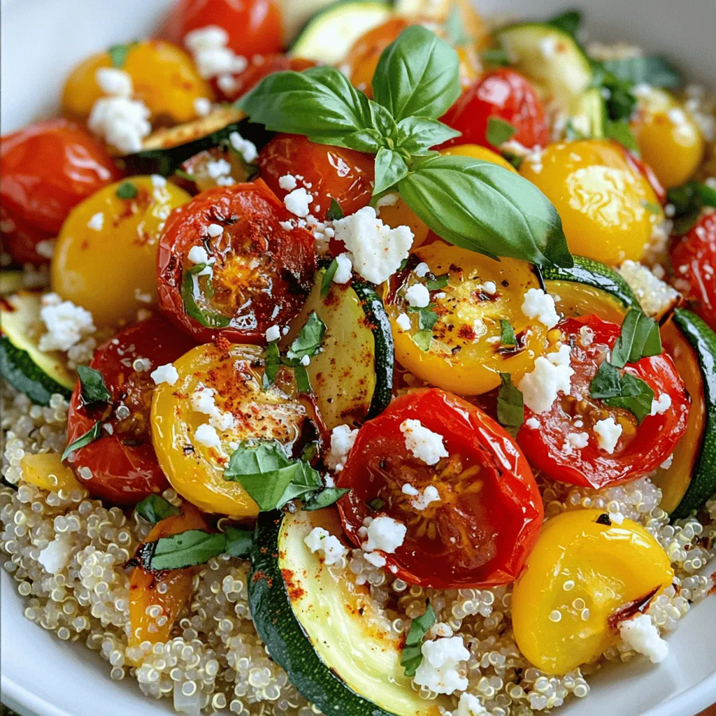 Für einen leckeren Roasted Vegetable Quinoa Bowl brauchst du einige frische Zutaten. Hier sind die Hauptzutaten: - 1 Tasse Quinoa, gut gewaschen - 2 Tassen Gemüsebrühe oder Wasser - 1 Zucchini, gewürfelt - 1 rote Paprika, gewürfelt - 1 gelbe Paprika, gewürfelt - 1 Tasse Kirschtomaten, halbiert - 1 rote Zwiebel, grob gehackt Diese Zutaten liefern dir eine bunte Palette an Nährstoffen und Aromen. Quinoa ist nicht nur gesund, sondern auch eine großartige Quelle für Protein. Das Gemüse sorgt für frische und Farbe. Die richtigen Gewürze machen dein Gericht besonders lecker. Hier sind die Gewürze, die du brauchst: - 2 Esslöffel Olivenöl - 1 Teelöffel Knoblauchpulver - 1 Teelöffel geräuchertes Paprikapulver - Salz und Pfeffer nach Geschmack Olivenöl gibt den Gemüse einen tollen Glanz und Geschmack. Das Knoblauchpulver und das geräucherte Paprikapulver bringen Wärme und Tiefe. Sei nicht schüchtern mit dem Salz und Pfeffer, um den Geschmack zu verstärken. Du kannst den Roasted Vegetable Quinoa Bowl nach deinem Geschmack anpassen. Hier sind einige optionale Zutaten: - 1/4 Tasse Fetakäse, zerbröckelt (optional) - Frische Basilikumblätter zur Garnierung Fetakäse fügt eine cremige, salzige Note hinzu. Die frischen Basilikumblätter bringen Frische und Farbe. Experimentiere mit anderen Zutaten, um deinen perfekten Bowl zu finden. Du kannst auch andere Gemüse oder Kräuter verwenden. Für das vollständige Rezept, sieh dir den Abschnitt "Full Recipe" an. Um den Roasted Vegetable Quinoa Bowl zu machen, brauchst du frische Zutaten. Zuerst wasche die Quinoa gut. Das Entfernen der Bitterstoffe ist wichtig. Dann schneide das Gemüse in gleichmäßige Stücke. Du benötigst: - 1 Tasse Quinoa, gut gewaschen - 1 Zucchini, gewürfelt - 1 rote Paprika, gewürfelt - 1 gelbe Paprika, gewürfelt - 1 Tasse Kirschtomaten, halbiert - 1 rote Zwiebel, grob gehackt Die Vorbereitung nimmt nur wenige Minuten in Anspruch. Du kannst das Gemüse nach Belieben wählen. Achte darauf, dass die Stücke gleich groß sind. So garen sie gleichmäßig. Heize deinen Ofen auf 220°C vor. Das Rösten bringt den Geschmack hervor. In einer großen Schüssel vermischst du das Gemüse mit Olivenöl und Gewürzen. Du brauchst: - 2 Esslöffel Olivenöl - 1 Teelöffel Knoblauchpulver - 1 Teelöffel geräuchertes Paprikapulver - Salz und Pfeffer nach Geschmack Gib die Mischung auf ein Backblech. Röste das Gemüse 20 bis 25 Minuten. Rühre nach der Hälfte der Zeit um. So wird alles schön goldbraun und karamellisiert. Das Rösten bringt die Süße der Gemüse zur Geltung. Während das Gemüse im Ofen ist, koche die Quinoa. In einem mittelgroßen Topf bringst du die Gemüsebrühe oder Wasser zum Kochen. Du benötigst: - 2 Tassen Gemüsebrühe oder Wasser Gib die gewaschene Quinoa hinzu. Decke den Topf ab und reduziere die Hitze. Lass die Quinoa 15 Minuten köcheln. Sie ist fertig, wenn die Flüssigkeit aufgesogen ist. Lass sie dann 5 Minuten ruhen. Danach lockere sie mit einer Gabel auf. So wird sie fluffig und leicht. Für das vollständige Rezept besuche die [Full Recipe]. Die Röstzeit hängt von dem Gemüse ab. Verschiedene Sorten brauchen andere Zeiten. Hier sind einige Tipps: - Zucchini: Röste sie 20-25 Minuten. Sie werden zart und süß. - Paprika: Diese brauchen auch 20-25 Minuten. Sie karamellisieren schön. - Zwiebel: Röste sie 20 Minuten. Sie werden weich und süß. - Kirschtomaten: Diese brauchen nur 15-20 Minuten. So bleiben sie saftig. Die Gewürze machen den Unterschied. Du kannst kreativ sein! Hier einige Ideen: - Kreuzkümmel: Füge 1 Teelöffel hinzu für einen warmen Geschmack. - Curry: Ein Teelöffel bringt eine exotische Note. - Chili-Pulver: Für etwas Schärfe, füge 1/2 Teelöffel hinzu. - Frische Kräuter: Thymian oder Oregano geben einen frischen Geschmack. Um die Quinoa fluffig zu machen, folge diesen Schritten: 1. Gut waschen: Spüle die Quinoa unter kaltem Wasser ab. So entfernst du Bitterstoffe. 2. Richtige Flüssigkeit: Verwende 2 Tassen Gemüsebrühe oder Wasser auf 1 Tasse Quinoa. 3. Kochzeit einhalten: Koche sie 15 Minuten und lasse sie 5 Minuten ruhen. 4. Auflockern: Nutze eine Gabel, um die Quinoa nach dem Kochen aufzulockern. Wenn du diese Tipps befolgst, wird dein Roasted Vegetable Quinoa Bowl lecker und perfekt! Für das vollständige Rezept schaue bei [Full Recipe]. {{image_4}} Du kannst deinem Roasted Vegetable Quinoa Bowl mehr Protein hinzufügen. Hier sind einige einfache Ideen: - Kichererbsen: Sie sind nahrhaft und geben einen tollen Biss. - Hühnchen: Gegrilltes oder gebratenes Hühnchen passt sehr gut. - Tofu: Würziger, gebratener Tofu ist eine tolle Option für Veganer. - Eier: Ein weichgekochtes Ei oben drauf macht es besonders lecker. Diese Zutaten machen dein Gericht noch nahrhafter. Du kannst sie einfach mit den gerösteten Gemüse und Quinoa mischen. Für eine vegane Version brauchst du keine tierischen Produkte. Hier sind einige Tipps: - Käse: Lass den Feta weg oder nutze pflanzlichen Käse. - Öl: Verwende hochwertiges Olivenöl oder Avocadoöl für den Geschmack. - Gewürze: Experimentiere mit verschiedenen Kräutern und Gewürzen, um den Geschmack zu verändern. So bleibt dein Gericht vegan und voller Geschmack. Verwende frisches, saisonales Gemüse für mehr Geschmack. Hier sind einige Vorschläge: - Frühling: Spargel und Erbsen bringen frische Noten. - Sommer: Zucchini und Auberginen sind perfekt. - Herbst: Kürbis und Rosenkohl geben Tiefe. - Winter: Karotten und Rote Bete sind nahrhaft und lecker. Mit saisonalem Gemüse bleibt dein Bowl lebendig und bunt. Du kannst die Zutaten nach dem, was gerade verfügbar ist, anpassen. Möchtest du mehr über die Zubereitung erfahren? Schau dir das [Full Recipe] an. Um Reste vom Roasted Vegetable Quinoa Bowl frisch zu halten, benutze einen luftdichten Behälter. Stelle sicher, dass die Mischung abgekühlt ist, bevor du sie hineinlegst. So vermeidest du Kondenswasser, das die Textur beeinträchtigen kann. Die Reste sind sehr vielseitig. Du kannst sie in Salate oder Wraps verwenden. Mische sie mit Eiern für ein schnelles Omelett. Auch als Füllung für Tacos sind sie eine tolle Wahl. Deiner Kreativität sind keine Grenzen gesetzt! Im Kühlschrank sind die Reste etwa drei bis vier Tage haltbar. Wenn du sie länger aufbewahren möchtest, friere die Mischung ein. In einem gefrierfesten Behälter hält sie bis zu drei Monate. Achte darauf, die Portionen klein zu halten, damit du sie leicht auftauen kannst. Die Zubereitung eines Roasted Vegetable Quinoa Bowl dauert insgesamt etwa 40 Minuten. Du benötigst etwa 15 Minuten, um alles vorzubereiten. Das Rösten der Gemüse im Ofen dauert 20 bis 25 Minuten. Währenddessen kannst du die Quinoa kochen, was nur 15 Minuten in Anspruch nimmt. So sparst du Zeit und kannst alles gleichzeitig erledigen. Ja, du kannst die Gemüse auch auf dem Grill zubereiten! Das Grillen bringt einen tollen rauchigen Geschmack. Schneide die Gemüse in gleichmäßige Stücke und mariniere sie wie im Rezept. Lege sie dann in einen Grillkorb oder auf Spieße. Grill sie bei mittlerer Hitze für etwa 10 bis 15 Minuten. Wende sie regelmäßig, damit sie gleichmäßig gar werden. Das Rezept "Gerösteter Gemüse-Quinoa-Bowl" ergibt vier Portionen. Es ist perfekt für ein schnelles Mittagessen oder ein leichtes Abendessen. Du kannst die Portionen auch anpassen, je nach deinem Hunger oder deinen Gästen. Wenn du mehr benötigst, verdopple einfach die Zutaten. Dieser Artikel zeigt dir, wie du einen leckeren Roasted Vegetable Quinoa Bowl zubereitest. Wir haben die Hauptzutaten, Gewürze und mögliche Variationen besprochen. Auch die Schritt-für-Schritt-Anleitung macht es dir leicht, alles selbst zu probieren. Denk daran, Reste gut zu lagern und kreativ mit deinen Gerichten umzugehen. Experimentiere mit verschiedenen Gemüse und Gewürzen, um deinen persönlichen Geschmack zu finden. So wird dein Quinoa Bowl jedes Mal zu einem Genuss.