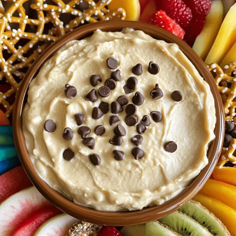 Für den perfekten Chocolate Chip Cookie Dough Dip benötigst du folgende Zutaten: - 1 Tasse Allzweckmehl (zur Sicherheit erhitzt) - 1/2 Tasse ungesalzene Butter, weich - 1/3 Tasse brauner Zucker, fest gepackt - 1/3 Tasse Kristallzucker - 2 Esslöffel Milch - 1 Teelöffel Vanilleextrakt - 1/2 Tasse Mini-Schokoladenstückchen - Eine Prise Salz Diese Zutaten sind die Basis für einen cremigen und leckeren Dip. Das Erhitzen des Mehls ist wichtig, um mögliche Bakterien abzutöten. Wenn du gesundheitsbewusster kochen möchtest, probiere diese Alternativen: - Verwendung von Vollkornmehl: Es gibt mehr Ballaststoffe und Nährstoffe. - Swap für alternative Süßstoffe: Du kannst Honig oder Agavendicksaft nutzen, um die Süße zu variieren. Diese Optionen verändern den Geschmack etwas, bieten aber gesündere Alternativen. Frische Zutaten machen einen großen Unterschied. Achte besonders auf: - Qualität der Schokoladenstückchen: Hochwertige Schokolade sorgt für besseren Geschmack. - Frische Butter für den besten Geschmack: Sie macht den Dip cremiger und reicher. Mit diesen frischen Zutaten wird dein Dip nicht nur lecker, sondern auch ein echter Genuss. Für das vollständige Rezept schaue auf die Seite des Full Recipe. Heizen Sie Ihren Ofen auf 175 °C vor. Verteilen Sie das Allzweckmehl gleichmäßig auf einem Backblech. Backen Sie das Mehl für 5-7 Minuten. Dies tötet mögliche Bakterien ab. Das Erhitzen ist wichtig für die Sicherheit. Nehmen Sie eine mittlere Schüssel. Fügen Sie die weiche Butter, den braunen Zucker und den Kristallzucker hinzu. Schlagen Sie alles kräftig für 2-3 Minuten. Die Mischung sollte leicht und fluffig sein. Dies gibt dem Dip eine tolle Textur. Gießen Sie nun die Milch und den Vanilleextrakt in die Schüssel. Rühren Sie alles gut um. Achten Sie darauf, dass die Masse homogen wird. Eine gleichmäßige Mischung macht den Dip cremig und lecker. Fügen Sie das abgekühlte, erhitzte Mehl und die Prise Salz hinzu. Rühren Sie langsam, bis alles gut vermischt ist. Es sollten keine Mehlklumpen mehr sichtbar sein. Dies sorgt für eine glatte Textur. Jetzt ist es Zeit für die Mini-Schokoladenstückchen. Fügen Sie sie sanft zur Mischung hinzu. Falten Sie die Zutaten vorsichtig ein, bis die Schokoladenstückchen gleichmäßig verteilt sind. Dies macht jeden Bissen köstlich. Wenn Sie eine festere Konsistenz wünschen, kühlen Sie den Dip für 30 Minuten im Kühlschrank. Dies ist aber optional. Servieren Sie den Dip in einer Schüssel. Genießen Sie ihn mit Brezeln, Obst oder Graham Crackern. Um die ideale cremige Textur zu haben, ist es wichtig, die richtigen Schritte zu befolgen. Beginne mit gut erweichter Butter. Sie sollte nicht zu kalt oder zu warm sein. Wenn die Butter zu hart ist, wird der Dip klumpig. Achte darauf, das Mehl gut zu erhitzen, um eine glatte Mischung zu erhalten. Eine Prise Salz rundet den Geschmack ab und verbessert die Textur. Manchmal kann der Dip zu dick oder zu dünn werden. Wenn er zu dick ist, füge einfach einen weiteren Esslöffel Milch hinzu. Das hilft, die Konsistenz zu verbessern. Achte darauf, das Mehl gut zu mischen. Klumpen können den Geschmack beeinträchtigen. Wenn du Klumpen siehst, rühre weiter, bis sie verschwinden. Die Präsentation macht einen großen Unterschied. Verwende eine schöne Schüssel, um den Dip zu servieren. Du kannst den Dip mit zusätzlichen Schokoladenstückchen oder bunten Streuseln dekorieren. Stelle verschiedene Dips wie frisches Obst oder Brezeln daneben. So können deine Gäste selbst kombinieren. Dadurch wird das Essen noch unterhaltsamer und ansprechender. {{image_4}} Um eine vegane Version des Chocolate Chip Cookie Dough Dips zu machen, müssen wir einige Zutaten anpassen. - Ersetzen Sie die ungesalzene Butter durch vegane Butter oder Kokosöl. - Verwenden Sie pflanzliche Milch wie Mandelmilch oder Hafermilch. - Nutzen Sie einen veganen Süßstoff wie Kokosblütenzucker, wenn gewünscht. Diese Änderungen sorgen dafür, dass der Dip immer noch lecker und cremig bleibt. Er schmeckt genauso gut! Um den Dip noch spannender zu machen, können Sie verschiedene Geschmäcker hinzufügen. - Fügen Sie eine halbe Tasse gehackte Nüsse hinzu, wie Walnüsse oder Pekannüsse. - Experimentieren Sie mit zusätzlichen Schokoladenstückchen, wie dunkler oder weißer Schokolade. - Probieren Sie auch verschiedene Aromen, wie Erdnussbutter oder Karamell. Diese Variationen bringen neue Geschmäcker in Ihren Dip und machen ihn besonders. Die Präsentation ist wichtig! Servieren Sie den Dip mit verschiedenen Beilagen für mehr Spaß. - Brezeln sind knusprig und passen gut dazu. - Obstscheiben, wie Äpfel oder Bananen, bringen Frische. - Graham Cracker sind süß und ideal zum Dippen. Diese Kombinationen machen das Essen noch aufregender und leckerer. Probieren Sie es aus! Um den Chocolate Chip Cookie Dough Dip frisch zu halten, ist die richtige Lagerung wichtig. Du solltest den Dip in einem luftdichten Behälter aufbewahren. Das hilft, den Geschmack und die Textur zu bewahren. Wenn du den Dip nicht sofort servierst, kühle ihn im Kühlschrank. Du kannst ihn auch einfrieren, wenn du ihn länger aufbewahren möchtest. Achte darauf, den Dip in Portionen zu teilen, um das Auftauen zu erleichtern. Wie lange hält sich der Chocolate Chip Cookie Dough Dip? Im Kühlschrank bleibt der Dip etwa 5 bis 7 Tage frisch. Wenn du ihn einfrierst, kann er bis zu 3 Monate halten. Das gibt dir die Freiheit, ihn im Voraus zuzubereiten. Achte darauf, den Dip vor dem Servieren gut aufzutauen. Nach dem Kühlen kann der Dip etwas fester werden. Um die Textur zu verbessern, nimm ihn aus dem Kühlschrank und lass ihn bei Raumtemperatur stehen. Rühre ihn dann gut durch. Du kannst auch einen Esslöffel Milch hinzufügen, um die Konsistenz zu verbessern. So bleibt der Dip cremig und lecker. Ja, du kannst das Rezept im Voraus machen. Der Dip bleibt frisch, wenn du ihn gut lagerst. - Tipps zur Vorbereitung und Lagerung: - Bereite den Dip einen Tag vorher zu. - Fülle ihn in einen luftdichten Behälter. - Stelle ihn im Kühlschrank auf. - Vor dem Servieren, rühre ihn gut um. Manchmal wird der Dip zu dick. Das kann passieren, wenn du zu viel Mehl verwendest. - Lösungen für die Konsistenz: - Füge mehr Milch hinzu, um ihn cremiger zu machen. - Rühre langsam und gleichmäßig, um die Zutaten gut zu vermischen. - Kühle den Dip weniger, wenn du ihn weicher magst. Ja, dieses Rezept ist kindgerecht. Es gibt keine rohen Eier und es ist einfach zu machen. - Sicherheitsaspekte und Anpassungen: - Achte darauf, das Mehl zu erhitzen, um Bakterien abzutöten. - Lass die Kinder beim Mixen helfen, das macht Spaß. - Du kannst weniger Zucker verwenden, wenn du es gesünder magst. Ja, du kannst viele Zutaten hinzufügen, um den Dip zu verändern. Es gibt viele Möglichkeiten. - Vorschläge für kreative Ergänzungen: - Füge Nüsse oder andere Schokoladenstückchen hinzu. - Probiere Erdnussbutter oder Karamell für einen anderen Geschmack. - Verwende verschiedene Süßstoffe, um etwas Neues zu schaffen. Der Artikel zeigt dir, wie du einen köstlichen Chocolate Chip Cookie Dough Dip zubereitest. Wir haben die Zutaten detailliert betrachtet und gesunde Alternativen vorgeschlagen. Die Schritt-für-Schritt-Anleitung sorgt dafür, dass dein Dip perfekt gelingt. Du hast Tipps und Tricks erhalten, um Fehler zu vermeiden. Vergiss nicht, kreative Variationen auszuprobieren und den Dip toll zu präsentieren. Der richtige Aufbewahrung führt dazu, dass dein Dip frisch bleibt. Nutze die FAQs, um letzte Fragen zu klären. Viel Spaß beim Ausprobieren und Genießen!
