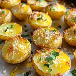- 900 g kleine Yukon-Gold-Kartoffeln - 60 ml Olivenöl - 4 Knoblauchzehen - 120 g geriebener Parmesan-Käse - 1 Teelöffel italienische Gewürzmischung - Salz und Pfeffer nach Geschmack - Frische Petersilie zur Garnierung Die Auswahl der richtigen Zutaten ist wichtig für den Geschmack. Ich liebe kleine Yukon-Gold-Kartoffeln. Sie sind zart und haben einen tollen Geschmack. Für diese knusprigen Kartoffeln brauchen wir auch gutes Olivenöl. Es sorgt für einen reichen Geschmack und hilft beim Rösten. Knoblauch ist ein Muss in diesem Rezept. Ich verwende immer frischen Knoblauch, weil er so viel mehr Aroma hat. Parmesan-Käse gibt den Kartoffeln eine schöne, salzige Note. Die italienische Gewürzmischung bringt zusätzliche Aromen ins Spiel. Sie kann Oregano, Basilikum und mehr enthalten. Salz und Pfeffer sind einfach, aber wichtig. Sie bringen den gesamten Geschmack zusammen. Frische Petersilie am Ende macht das Gericht noch schöner. Es sieht nicht nur toll aus, sondern bringt auch frische Aromen. Für das vollständige Rezept, schau dir die Anweisungen in der Rubrik "Full Recipe" an. Zuerst schneide die kleinen Yukon-Gold-Kartoffeln. Halbiere sie, um die Garzeit zu verkürzen. Koche die Kartoffeln in einem großen Topf mit Wasser. Lass sie etwa 10 Minuten kochen, bis sie leicht zart sind. Sie sollten jedoch nicht ganz durch sein. Gieße die Kartoffeln ab und lasse sie einige Minuten abkühlen. Für die Marinade vermenge in einer großen Schüssel das Olivenöl, den fein gehackten Knoblauch und den geriebenen Parmesan. Rühre alles gut durch, bis die Mischung gleichmäßig aussieht. Füge dann die italienische Gewürzmischung, Salz und Pfeffer hinzu. Diese Mischung verleiht den Kartoffeln viel Geschmack. Gib die vorgekochten Kartoffeln in die Schüssel mit der Marinade. Vermenge alles gründlich, sodass jede Kartoffel gleichmäßig überzogen ist. Verteile die marinierten Kartoffeln dann auf einem Backblech. Stelle sicher, dass sie in einer einzigen Schicht liegen. Röste die Kartoffeln im vorgeheizten Ofen bei 220°C für 25-30 Minuten. Wende sie nach der Hälfte der Zeit, damit sie goldbraun und knusprig werden. Du findest das vollständige Rezept und weitere Tipps in der Sektion "Vollständiges Rezept". Um die beste Knusprigkeit zu erreichen, nutzen Sie die richtige Backtemperatur. Ich empfehle, den Ofen auf 220°C vorzuheizen. Diese hohe Temperatur sorgt dafür, dass die Kartoffeln außen goldbraun werden. Wenden Sie die Kartoffeln während des Röstens. Das hilft ihnen, gleichmäßig zu bräunen und knusprig zu werden. Nach der Hälfte der Röstzeit, also etwa nach 15 Minuten, drehen Sie die Kartoffeln um. So bekommen sie von allen Seiten eine schöne Kruste. Es gibt viele Möglichkeiten, die Zutaten zu variieren. Wenn Sie keinen Parmesan mögen oder keine haben, können Sie auch Pecorino verwenden. Dieser Käse hat einen ähnlichen Geschmack und bringt eine andere Note in das Gericht. Spielen Sie mit verschiedenen Gewürzkombinationen. Neben der italienischen Gewürzmischung können Sie auch Paprika, Rosmarin oder sogar Chili-Flocken hinzufügen. Diese Variationen bringen neuen Schwung in Ihr Gericht und machen es spannend. Für weitere Details und ein komplettes Rezept, schauen Sie sich das vollständige Rezept an. {{image_4}} Ich liebe es, mit verschiedenen Aromen zu spielen. Eine tolle Idee ist die Knoblauch-Kräuter-Version. Hier kannst du frische Kräuter wie Thymian oder Rosmarin hinzufügen. Mische sie einfach in die Marinade. Das gibt den Kartoffeln einen neuen Geschmack. Eine andere spannende Option ist die Süßkartoffel-Variante. Nutze anstelle der Yukon-Gold-Kartoffeln Süßkartoffeln. Diese sind süßer und machen das Gericht noch interessanter. Die Zubereitung bleibt gleich, und das Ergebnis ist einfach lecker. Zu den Crispy Parmesan Garlic Potatoes passen viele Beilagen. Ein frischer grüner Salat ist eine gute Wahl. Du kannst auch gegrilltes Gemüse oder ein Stück Fleisch dazu servieren. Für Dips empfehle ich Aioli oder Sour Cream. Diese cremigen Dips ergänzen die knusprigen Kartoffeln perfekt. Du kannst auch einen scharfen Dip ausprobieren, wenn du es würziger magst. Diese Kombination macht das Essen noch spannender! Kühlschrank: wie lange halten sie sich? Crispy Parmesan Garlic Potatoes bleiben im Kühlschrank etwa 3 bis 4 Tage frisch. Lagern Sie sie in einem luftdichten Behälter. So bleiben sie länger knusprig und lecker. Gefrieroptionen für übrig gebliebene Kartoffeln Das Einfrieren dieser Kartoffeln ist möglich, aber es kann die Textur beeinflussen. Wenn Sie sie einfrieren möchten, lassen Sie sie zuerst abkühlen. Legen Sie sie dann in einen gefrierfesten Behälter. Sie halten sich bis zu 2 Monate im Gefrierfach. Beste Methoden zum Aufwärmen Um die Kartoffeln aufzuwärmen, heizen Sie Ihren Ofen auf 200°C (400°F) vor. Legen Sie die Kartoffeln auf ein Backblech. Rösten Sie sie für 10 bis 15 Minuten. So werden sie wieder warm und knusprig. Wiederherstellung von Knusprigkeit Um die Knusprigkeit zurückzubekommen, vermeiden Sie die Mikrowelle. Die Mikrowelle macht sie weich. Nutzen Sie stattdessen den Ofen oder eine Heißluftfritteuse. So bleiben sie lecker und knusprig, wie frisch zubereitet. Die Vorbereitung dauert etwa 15 Minuten. Danach kommen die Kartoffeln für 25 bis 30 Minuten in den Ofen. So dauert das gesamte Gericht etwa 45 Minuten. Die Kartoffeln sollten auch vorgekocht werden, was ein paar Minuten in Anspruch nimmt. Ja, du kannst die Kartoffeln im Voraus vorbereiten. Koche sie und lass sie abkühlen. Danach kannst du sie in einem luftdichten Behälter im Kühlschrank aufbewahren. Am besten röstest du sie frisch kurz vor dem Servieren, damit sie knusprig bleiben. Zu Crispy Parmesan Garlic Potatoes passen viele Beilagen gut. Hier sind einige Ideen: - Gegrilltes Gemüse - Ein frischer grüner Salat - Gegrilltes Hähnchen oder Fisch - Dips wie Aioli oder Sour Cream Das vollständige Rezept für Crispy Parmesan Garlic Potatoes findest du im Abschnitt "Full Recipe". Dort siehst du alle Zutaten und die genauen Schritte zur Zubereitung. Die perfekten Crispy Parmesan Garlic Potatoes sind leicht zuzubereiten. Du schneidest die Yukon-Gold-Kartoffeln, mischst sie mit Olivenöl und Gewürzen, und röstest sie. Mit einem Hauch von Parmesan und Knoblauch erreichst du köstliche Aromen. Experimentiere mit Variationen und Dips für mehr Genuss. Achte beim Aufbewahren auf die besten Tipps, um die Frische zu erhalten. Dieses Rezept bringt jedem eine leckere Beilage auf den Tisch. Probier es aus und genieße die knusprige Vielfalt!