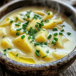 Um die einfache cremige Kartoffelsuppe zuzubereiten, benötigen Sie folgende Zutaten: - 4 große russet Kartoffeln, geschält und gewürfelt - 1 mittlere Zwiebel, fein gehackt - 2 Knoblauchzehen, gehackt - 4 Tassen Gemüsebrühe - 1 Tasse Schlagsahne (oder Kokosmilch für eine vegane Option) - 2 Esslöffel Olivenöl - 1 Teelöffel getrockneter Thymian - Salz und Pfeffer nach Geschmack - Frische Schnittlauch- oder Petersilienblätter zum Garnieren Frische Zutaten machen Ihre Suppe noch besser. Wählen Sie Kartoffeln, die fest und ohne grüne Flecken sind. Sie sollten eine glatte Schale haben. Zwiebeln sollten fest und frei von dunklen Stellen sein. Achten Sie darauf, dass der Knoblauch fest und trocken ist. Für die Brühe verwenden Sie die beste Qualität, die Sie finden können. Frische Kräuter wie Schnittlauch oder Petersilie geben der Suppe einen schönen Geschmack. Die Zutaten dieser Suppe sind nahrhaft und sättigend. Kartoffeln enthalten viele Ballaststoffe und Vitamine. Zwiebeln und Knoblauch sind gut für das Immunsystem. Gemüsebrühe liefert Mineralstoffe und ist kalorienarm. Schlagsahne fügt reichhaltigen Geschmack hinzu, während Kokosmilch eine leckere vegane Option ist. Insgesamt ist diese Suppe ein gesundes Gericht, das Freude macht. Wenn Sie mehr erfahren möchten, schauen Sie sich das vollständige Rezept an. Die Vorbereitungszeit für diese einfache cremige Kartoffelsuppe beträgt etwa 10 Minuten. Du musst die Kartoffeln schälen und würfeln. Auch die Zwiebel und den Knoblauch musst du fein hacken. Die Kochzeit beträgt insgesamt 30 Minuten. Du wirst die Suppe in nur 20 Minuten köcheln lassen, nachdem du alles zusammengefügt hast. So hast du schnell eine leckere Suppe auf dem Tisch. 1. Öl erhitzen: Beginne damit, das Olivenöl in einem großen Topf bei mittlerer Hitze zu erhitzen. 2. Zwiebel und Knoblauch anbraten: Füge die gehackte Zwiebel und den Knoblauch hinzu. Sautiere sie für etwa 5 Minuten, bis die Zwiebel glasig wird. 3. Kartoffeln hinzufügen: Gib die gewürfelten Kartoffeln in den Topf. Rühre alles gut um und brate es für 2-3 Minuten an. 4. Brühe und Thymian dazugeben: Gieße die Gemüsebrühe in den Topf. Füge den getrockneten Thymian hinzu. 5. Kochen lassen: Bringe die Mischung zum Kochen. Reduziere dann die Hitze und lasse die Suppe 15-20 Minuten köcheln, bis die Kartoffeln weich sind. 6. Pürieren: Wenn die Kartoffeln gar sind, püriere die Suppe mit einem Stabmixer, bis sie glatt ist. Du kannst auch einen Standmixer verwenden, wenn du das möchtest. 7. Sahne einrühren: Gib die pürierte Suppe zurück in den Topf und rühre die Schlagsahne ein. Erhitze sie bei niedriger Hitze für etwa 5 Minuten. 8. Würzen: Schmecke die Suppe mit Salz und Pfeffer ab. Ist die Suppe zu dick, füge etwas Gemüsebrühe hinzu. 9. Servieren: Schöpfe die Suppe in Schalen und garniere sie mit frischem Schnittlauch oder Petersilie. Ein Stabmixer ist sehr praktisch für diese Suppe. Du kannst ihn direkt im Topf verwenden. So sparst du dir das Umfüllen in einen Standmixer. Halte den Stabmixer am Boden des Topfes und bewege ihn langsam nach oben. So wird die Suppe schön cremig. Achte darauf, dass du den Mixer nicht zu lange laufen lässt, sonst wird die Textur zu fein. Um die perfekte Konsistenz für die Kartoffelsuppe zu erreichen, püriere die Mischung gut. Ein Stabmixer ist dafür ideal. Du kannst auch einen Standmixer nutzen. Achte darauf, die Suppe nicht zu lange zu mixen, damit sie cremig bleibt. Falls die Suppe zu dick ist, füge etwas Gemüsebrühe hinzu. So bekommst du die gewünschte Textur. Probiere die Suppe vor dem Servieren. So kannst du sicherstellen, dass sie genau richtig ist. Für mehr Geschmack kannst du verschiedene Kräuter verwenden. Frischer Schnittlauch oder Petersilie geben der Suppe einen schönen Kick. Auch etwas geräucherter Paprika kann die Aromen intensivieren. Wenn du es würziger magst, füge eine Prise Cayennepfeffer hinzu. Ein Spritzer Zitronensaft bringt Frische hinein. Experimentiere ruhig mit verschiedenen Kombinationen. So findest du deinen persönlichen Favoriten. Serviere die Kartoffelsuppe in tiefen Schalen. Ein schöner Löffel frischer Sahne obenauf sieht toll aus. Garnieren mit Kräutern macht die Suppe noch ansprechender. Für eine vollständige Mahlzeit passen knuspriges Brot oder ein leichter Salat gut dazu. Du kannst auch ein Stück Feta darüber bröckeln für mehr Geschmack. Diese Kombination macht die Suppe besonders lecker. Für die besten Ergebnisse, genieße die Suppe frisch. Diese Tipps helfen dir, die einfache cremige Kartoffelsuppe perfekt zuzubereiten. Probiere sie aus und finde deinen eigenen Stil! Das Rezept findest du in der [Full Recipe]. {{image_4}} Wenn du eine vegane Option suchst, ersetze die Schlagsahne durch Kokosmilch. Kokosmilch macht die Suppe cremig und gibt einen tollen Geschmack. Du kannst auch Cashewcreme verwenden. Dafür weiche Cashews ein und püriere sie mit etwas Wasser. Das ergibt eine feine, cremige Textur. Um die Suppe noch bunter zu gestalten, füge zusätzliches Gemüse hinzu. Karotten, Sellerie oder Lauch passen gut. Diese Gemüse bringen neue Aromen und Nährstoffe. Schneide sie in kleine Stücke und brate sie zusammen mit Zwiebeln und Knoblauch an. Sie werden weich und verleihen der Suppe mehr Geschmack. Wenn du es würziger magst, füge gebratenen Speck hinzu. Er gibt der Suppe eine herzhafte Note. Achte darauf, den Speck knusprig zu braten und ihn am Ende der Zubereitung hinzuzufügen. Eine andere Option ist geriebener Käse. Cheddar oder Gouda schmelzen gut in der Suppe. Rühre ihn ein, wenn die Suppe auf dem Herd ist. So wird sie noch cremiger und leckerer. Für das volle Rezept schaue dir die vollständige Anleitung an. Die Aufbewahrung der Suppe ist einfach. Lass die Kartoffelsuppe zuerst abkühlen. Fülle sie dann in einen luftdichten Behälter. Du kannst auch eine Schüssel mit Frischhaltefolie abdecken. So hält die Suppe ihren Geschmack. Stelle sie in den Kühlschrank. Sie bleibt frisch und lecker. Im Kühlschrank hält die Kartoffelsuppe bis zu fünf Tage. Das ist genug Zeit für mehrere Mahlzeiten. Wenn du die Suppe länger aufbewahren möchtest, friere sie ein. Du kannst die Suppe bis zu drei Monate im Gefrierschrank lagern. Achte darauf, sie in Portionen zu teilen. So kannst du sie leicht auftauen. Das Wiedererwärmen der Suppe ist einfach. Stelle einen Topf auf mittlere Hitze. Gieß die Suppe hinein und rühre sie gut um. Wenn die Suppe zu dick ist, füge etwas Brühe hinzu. Du kannst auch einen Schuss Wasser verwenden. Achte darauf, die Suppe nicht zu überhitzen. So bleibt sie cremig und lecker. Für mehr Geschmack kannst du frische Kräuter hinzufügen. Probiere es aus und genieße dein Gericht! Ja, du kannst andere Kartoffelsorten verwenden. Mehlige Kartoffeln sind ideal. Sie machen die Suppe schön cremig. Auch festkochende Kartoffeln sind möglich, aber die Suppe wird weniger cremig. Probiere es mit Süßkartoffeln für einen süßeren Geschmack. Sie geben der Suppe eine tolle Farbe und einen anderen Geschmack. Um die Suppe würziger zu machen, füge Gewürze hinzu. Eine Prise Paprika oder Cayennepfeffer bringt Wärme. Auch frische Kräuter wie Basilikum oder Oregano sind großartig. Du kannst auch etwas geriebenen Käse einrühren. Füge die Gewürze während des Kochens hinzu, um den Geschmack zu intensivieren. Wenn die Suppe zu dick ist, ist das kein Problem! Füge einfach mehr Gemüsebrühe hinzu. Rühre langsam, bis du die gewünschte Konsistenz erreichst. Du kannst auch etwas Wasser verwenden, wenn du keine Brühe hast. So bleibt die Suppe lecker und cremig. Für das vollständige Rezept, schau dir die Vollständige Rezeptanleitung an. In diesem Blogbeitrag haben wir alles über die Zubereitung einer köstlichen Suppe besprochen. Wir haben frische Zutaten ausgewählt und deren Nährwerte untersucht. Schritt für Schritt habe ich erklärt, wie du die Suppe zubereitest und welche Tipps helfen, die perfekte Konsistenz zu erreichen. Variationen und Aufbewahrungstipps bieten dir kreative Möglichkeiten. Denke daran, dass du die Zutaten nach deinem Geschmack anpassen kannst. So bleibt meine Suppe gesund und lecker. Viel Spaß beim Kochen und Genießen!