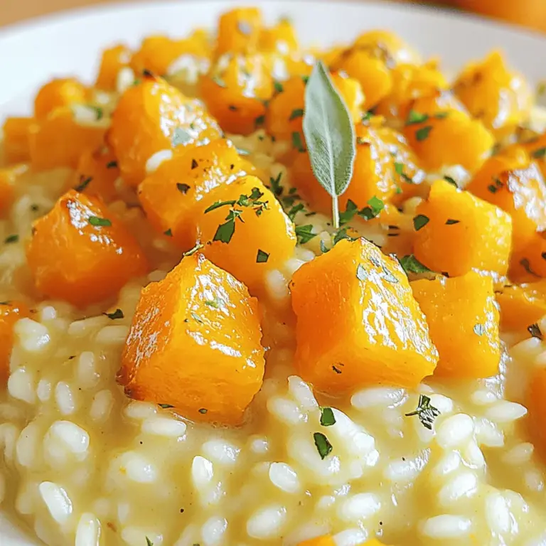 Für ein schmackhaftes Risotto brauchen Sie: - 1 Tasse Arborio-Reis - 4 Tassen Gemüsebrühe - 1 mittelgroßer Butternut-Kürbis, geschält und gewürfelt - 1 kleine Zwiebel, fein gehackt - 2 Knoblauchzehen, gehackt - 1/2 Tasse geriebener Parmesan (oder Nährhefe für eine vegane Option) - 2 Esslöffel Olivenöl - 1 Esslöffel frischer Salbei, gehackt (oder 1 Teelöffel getrockneter Salbei) - Salz und Pfeffer nach Geschmack - Frische Petersilie zur Garnitur (optional) Diese Zutaten sind einfach zu finden. Sie bringen den Geschmack der Saison in Ihre Küche. Wenn Sie eine vegane Option wünschen, ist Nährhefe eine großartige Wahl. Sie hat einen ähnlichen Geschmack wie Parmesan. Einfach 1/2 Tasse Nährhefe anstelle des Käses verwenden. Auch Mandel- oder Cashewkäse sind gute Alternativen. Diese Optionen bieten Ihnen die nötige Cremigkeit, ohne tierische Produkte zu verwenden. Butternut-Kürbis ist reich an Vitaminen. Er enthält viel Vitamin A und C. Diese Nährstoffe stärken Ihr Immunsystem. Arborio-Reis enthält Kohlenhydrate und sorgt für Energie. Olivenöl liefert gesunde Fette. Insgesamt ist dieses Risotto nahrhaft und sättigend. Es ist eine gute Wahl für ein gesundes Abendessen. Zuerst brauchen wir eine gute Brühe. Nimm 4 Tassen Gemüsebrühe. Erhitze sie in einem kleinen Topf bei niedriger Hitze. So bleibt die Brühe warm, wenn du sie brauchst. Dies hilft, den Reis gleichmäßig zu garen. Heize den Ofen auf 200 °C vor. Nimm den geschälten Butternut-Kürbis und schneide ihn in kleine Stücke. Vermische die Stücke mit 1 Esslöffel Olivenöl. Füge Salz und Pfeffer hinzu. Lege die Stücke auf ein Backblech und röste sie 20 bis 25 Minuten lang. Der Kürbis sollte zart und leicht karamellisiert sein. Dann stelle ihn beiseite. Jetzt kommen die Zwiebeln und der Knoblauch. Hacke 1 kleine Zwiebel und 2 Knoblauchzehen. Erhitze 1 Esslöffel Olivenöl in einer großen Pfanne bei mittlerer Hitze. Gib die Zwiebeln hinzu und brate sie 4 bis 5 Minuten an, bis sie glasig sind. Füge dann den Knoblauch hinzu und brate ihn eine weitere Minute an. Der Duft wird köstlich sein! Nimm 1 Tasse Arborio-Reis und füge ihn in die Pfanne. Röste den Reis etwa 2 Minuten lang. So wird der nussige Geschmack stärker. Dies ist ein wichtiger Schritt für den perfekten Risotto. Jetzt kommt der spannende Teil. Beginne, die warme Brühe schöpfkellenweise hinzuzufügen. Rühre oft um. Warte, bis der Reis die Brühe fast ganz aufgenommen hat, bevor du mehr hinzufügst. Dies dauert etwa 18 bis 20 Minuten. Der Reis sollte am Ende al dente sein. Wenn der Reis fertig ist, füge die gerösteten Kürbisstücke hinzu. Füge auch 1/2 Tasse geriebenen Parmesan und 1 Esslöffel frischen Salbei hinzu. Rühre alles gut um, bis der Käse schmilzt und cremig wird. Jetzt schmecke das Risotto mit Salz und Pfeffer ab. Dein Risotto wird gleich servierbereit sein! Für das vollständige Rezept, schau dir das [Full Recipe] an. Um die perfekte Konsistenz zu erreichen, ist der richtige Reis wichtig. Arborio-Reis ist ideal. Er hat einen hohen Stärkegehalt. Diese Stärke macht das Risotto cremig. Rühren Sie oft, während Sie die Brühe hinzufügen. So bleibt der Reis gleichmäßig gekocht. Achten Sie darauf, die Brühe nach und nach hinzuzufügen. Warten Sie, bis der Reis die Flüssigkeit aufnimmt, bevor Sie mehr hinzufügen. Ein paar Zutaten können den Geschmack Ihres Risottos verbessern. Frischer Salbei bringt einen tollen Geschmack. Wenn Sie keinen frischen Salbei haben, verwenden Sie getrockneten Salbei. Parmesan-Käse macht das Risotto reichhaltig und cremig. Für eine vegane Option können Sie Nährhefe verwenden. Sie gibt einen ähnlichen Umami-Geschmack. Auch geröstete Kürbiskerne sind eine tolle Ergänzung. Sie fügen einen knackigen Biss hinzu. Das Rösten des Kürbisses ist einfach und lecker. Heizen Sie den Ofen gut vor, damit der Kürbis gleichmäßig gart. Schneiden Sie den Kürbis in gleichmäßige Stücke. So garen sie gleichmäßig. Vermischen Sie die Kürbiswürfel mit etwas Olivenöl, Salz und Pfeffer. Das hilft beim Karamellisieren. Rösten Sie den Kürbis bei 200 °C für 20 bis 25 Minuten. So wird er zart und hat einen tollen Geschmack. {{image_4}} Für eine vegane Variante können Sie den Parmesan durch Nährhefe ersetzen. Nährhefe gibt dem Risotto einen herzhaften, käsigen Geschmack. Das klappt gut, ohne tierische Produkte zu nutzen. Die Konsistenz bleibt cremig und lecker. Sie können das Risotto noch interessanter machen. Fügen Sie Pilze hinzu, um einen erdigen Geschmack zu erhalten. Champignons oder Steinpilze sind eine gute Wahl. Spinat bringt eine frische Note ins Gericht. Geben Sie ihn am Ende hinzu, damit er nicht zu weich wird. Wenn Sie auf Gluten achten, verwenden Sie glutenfreie Brühe. Für eine leichte Variante können Sie weniger Öl nutzen oder ein paar Gemüsebrühe statt Olivenöl. Das macht das Gericht leicht und gesund. Es gibt viele Wege, um das Risotto anzupassen. Experimentieren Sie und finden Sie Ihre Lieblingsversion. Wenn Sie Risotto übrig haben, lassen Sie es zuerst abkühlen. Füllen Sie es dann in einen luftdichten Behälter. So bleibt der Geschmack frisch. Lagern Sie den Behälter im Kühlschrank. Richtig aufbewahrt, bleibt der Risotto bis zu drei Tage gut. Um Risotto wieder warm zu machen, nutzen Sie eine Pfanne. Fügen Sie etwas Gemüsebrühe hinzu. Dies hält das Risotto cremig. Rühren Sie häufig, um ein Anhaften zu vermeiden. Sie können auch die Mikrowelle nutzen, aber fügen Sie etwas Brühe hinzu. Erhitzen Sie es in kurzen Intervallen und rühren Sie zwischendurch. Im Kühlschrank hält sich Risotto bis zu drei Tage. Im Gefrierschrank kann es bis zu drei Monate bleiben. Achten Sie darauf, es gut einzupacken, um Gefrierbrand zu vermeiden. Lassen Sie es vor dem Servieren im Kühlschrank auftauen. Es dauert etwa 18 bis 20 Minuten, Risotto zu kochen. Du kochst es in einem großen Topf. Beginne mit dem Anbraten von Zwiebeln und Knoblauch. Füge dann den Reis hinzu und rühre gut um. Gieße die Brühe schrittweise dazu. Rühre oft, um den Reis gleichmäßig zu garen. Ja, du kannst andere Kürbissorten verwenden. Hokkaido oder Muskatkürbis sind gute Alternativen. Diese Sorten bringen ebenfalls einen süßen Geschmack. Achte darauf, die Kürbisse gut zu rösten, um die Aromen zu intensivieren. Du kannst auch die Konsistenz des Risottos anpassen. Risotto kann gesund sein, wenn du frische Zutaten verwendest. Arborio-Reis hat eine gute Textur und ist reich an Kohlenhydraten. Gemüsebrühe und Kürbis fügen Vitamine hinzu. Parmesan liefert Kalzium. Achte auf die Menge an Öl und Käse, um das Gericht leichter zu machen. Das macht es nahrhaft und lecker. Um Risotto cremiger zu machen, füge mehr Brühe hinzu, wenn der Reis kocht. Rühre häufig, damit der Reis Stärke freisetzt. Das hilft, eine cremige Konsistenz zu erreichen. Du kannst auch einen Esslöffel Butter oder mehr Parmesan am Ende unterrühren. Diese Zutaten bringen viel Geschmack und Cremigkeit. Für den cremigen Genuss, schau dir das [Full Recipe] an. Dieses Blog-Posting deckt alles Wichtige rund um Risotto ab. Wir gingen durch die Zutatenliste, einschließlich veganer Optionen. Ich erklärte die Zubereitung Schritt für Schritt. Zudem gab ich Tipps für die perfekte Konsistenz und Variationen, die du ausprobieren kannst. Denke daran, Reste richtig aufzubewahren, um sie später zu genießen. Risotto ist nicht nur köstlich, sondern auch anpassungsfähig. Wage das Experiment und finde deinen eigenen Lieblingsgeschmack.