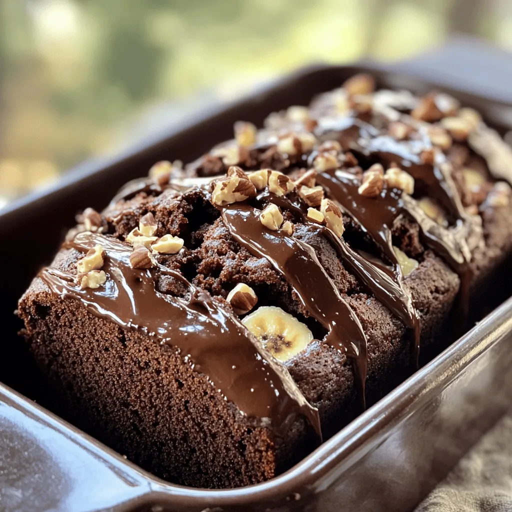 Um das perfekte Schokoladen-Haselnuss-Bananenbrot zu backen, brauchst du folgende Zutaten: - 3 reife Bananen, gut zerdrückt - 1/2 Tasse ungesüßtes Kakaopulver - 1 Tasse Weizenmehl - 1/2 Tasse Zucker (oder Kokosblütenzucker für eine gesündere Alternative) - 1/2 Tasse gehackte Haselnüsse (plus zusätzlich für das Topping) - 1/4 Tasse Pflanzenöl oder geschmolzenes Kokosöl - 2 große Eier - 1 Teelöffel Vanilleextrakt - 1 Teelöffel Backpulver - 1/2 Teelöffel Salz - 1/4 Tasse Schokoladenstückchen (optional) Diese Zutaten bilden die Basis für unser saftiges Brot. Sie sind leicht zu finden und machen das Brot besonders gut. Wenn du einige Zutaten ändern möchtest, gibt es viele gute Alternativen. Du kannst den Zucker durch Honig oder Ahornsirup ersetzen. Das macht das Brot süßer und gesünder. Für das Weizenmehl kannst du auch Dinkelmehl verwenden. Es hat einen nussigen Geschmack und ist oft gesünder. Wenn du die Eier weglassen willst, nutze gemahlene Leinsamen mit Wasser. Das bindet den Teig gut. Die Schokoladenstückchen sind optional. Wenn du weniger Zucker magst, lass sie weg. Du kannst auch Zartbitterschokolade verwenden für einen kräftigeren Geschmack. Die Wahl der richtigen Bananen ist sehr wichtig. Du willst Bananen, die gut reif sind. Sie sollten braune Flecken haben. Das zeigt, dass sie süß und weich sind. Vermeide grüne Bananen. Sie sind nicht süß genug und der Teig wird nicht so gut. Wenn du keine reifen Bananen hast, lege sie in einen Papiersack. So reifen sie schneller. Das richtige Obst macht den Unterschied. Es sorgt für einen tollen Geschmack und eine schöne Textur in deinem Bananenbrot. Für das vollständige Rezept und mehr Details, schau dir die [Full Recipe] an. Zuerst heize deinen Ofen auf 175 °C vor. Das sorgt für eine gleichmäßige Wärme. Nimm eine Kastenform, die etwa 9x5 Zoll groß ist. Fette die Form gut ein oder lege sie mit Backpapier aus. So bleibt das Bananenbrot nicht kleben und lässt sich leicht herausnehmen. Nimm drei reife Bananen und zerdrücke sie in einer großen Schüssel. Du kannst dafür eine Gabel oder einen Kartoffelstampfer nutzen. Achte darauf, dass die Bananen ganz glatt sind. Füge dann die halbe Tasse Zucker und das Pflanzenöl hinzu. Danach kommen die zwei Eier und ein Teelöffel Vanilleextrakt hinzu. Verrühre alles gut. In einer separaten Schüssel mischst du die trockenen Zutaten. Das sind das Weizenmehl, das ungesüßte Kakaopulver, das Backpulver und das Salz. Verwende einen Schneebesen, um Klumpen zu vermeiden. Gib die trockenen Zutaten nach und nach zur Bananenmischung. Falten die Mischung vorsichtig zusammen, bis alles gut vermischt ist. Ein paar Klumpen sind normal, also keine Sorge! Jetzt kommen die gehackten Haselnüsse und die Schokoladenstückchen hinzu. Füge sie dem Teig hinzu und falte sie vorsichtig ein. Dann gieße den Teig in die vorbereitete Kastenform. Bestreue die Oberseite mit zusätzlichen gehackten Haselnüssen für mehr Crunch. Jetzt ist es Zeit, das Bananenbrot zu backen. Stelle die Kastenform in den vorgeheizten Ofen. Backe das Brot für etwa 55 bis 65 Minuten. Ein Zahnstocher sollte sauber herauskommen, wenn du ihn in die Mitte steckst. Wenn das Brot fertig ist, lasse es etwa 10 Minuten in der Form abkühlen. Danach kannst du es auf ein Kuchengitter legen, um vollständig abzukühlen. Das Bananenbrot sieht toll aus, wenn du es in Scheiben schneidest und warm servierst. Es ist ein echter Genuss! Für das vollständige Rezept schaue dir die [Full Recipe] an. Um Ihr Bananenbrot saftig und lecker zu machen, verwenden Sie reife Bananen. Diese Bananen haben mehr Geschmack und Süße. Drücken Sie die Bananen gut, bis sie ganz glatt sind. Das sorgt für eine gleichmäßige Textur. Mischen Sie die feuchten Zutaten gut, bevor Sie sie mit den trockenen Zutaten verbinden. So erhalten Sie einen homogenen Teig. Einer der häufigsten Fehler ist, den Teig zu stark zu rühren. Das kann das Brot zäh machen. Rühren Sie nur, bis alles vermischt ist. Ein paar Klumpen sind in Ordnung. Achten Sie darauf, die Backzeit im Auge zu behalten. Jeder Ofen backt anders. Überprüfen Sie das Brot 5-10 Minuten vor der angegebenen Zeit. Ein Zahnstocher sollte sauber herauskommen. Für besondere Anlässe können Sie das Bananenbrot schön anrichten. Schneiden Sie es in gleichmäßige Scheiben. Servieren Sie es warm oder bei Zimmertemperatur. Ein Klecks Schlagsahne oder etwas Schokoladensirup macht das Brot noch verlockender. Ein paar frische Früchte daneben geben Farbe und Frische. Diese kleinen Details machen Ihr Bananenbrot zu einem echten Hingucker. Für das vollständige Rezept verweisen Sie auf die Full Recipe. {{image_4}} Jeder hat einen anderen Geschmack. Das ist das Schöne an Bananenbrot. Man kann es leicht abändern. Für eine nussige Note probiere Walnüsse oder Mandeln. Diese Varianten geben dem Brot einen anderen Charakter. Sie können auch die Schokolade variieren. Verwende weiße Schokolade für etwas Süßes oder dunkle Schokolade für mehr Tiefe. Für eine vegane Version brauchst du keine Eier. Du kannst Apfelmus oder Leinsamen verwenden. Ein Esslöffel Leinsamen mit Wasser ersetzt ein Ei. Glutenfreies Mehl ist auch eine gute Wahl. Achte darauf, die Mischung gut zu vermengen, damit es gut aufgeht. So bleibt das Brot schön fluffig. Zusätzliche Zutaten machen das Brot spannend. Füge Trockenfrüchte wie Rosinen oder Cranberries hinzu. Diese geben eine süße Überraschung. Gewürze wie Zimt oder Muskatnuss bringen Wärme hinein. Ich liebe es, eine Prise Zimt hinzuzufügen. Es passt perfekt zu den Bananen. Für mehr Ideen und das vollständige Rezept, schau dir den Abschnitt zur vollständigen Zutatenliste an. Um Ihr Schokoladen-Haselnuss-Bananenbrot frisch zu halten, legen Sie es in einen luftdichten Behälter. Dies schützt das Brot vor Luft und Feuchtigkeit. Wenn Sie keinen Behälter haben, wickeln Sie das Brot in Frischhaltefolie. Lagern Sie es bei Raumtemperatur, wenn Sie es innerhalb von ein paar Tagen essen wollen. Im Kühlschrank bleibt Ihr Bananenbrot bis zu einer Woche frisch. Wickeln Sie das Brot gut ein, um es vor Gerüchen zu schützen. Ich empfehle, das Brot in Scheiben zu schneiden. So können Sie leicht die gewünschte Menge entnehmen. Achten Sie darauf, dass das Brot vor dem Einlegen in den Kühlschrank gut abgekühlt ist. Das Einfrieren ist eine tolle Option, wenn Sie nicht alles auf einmal essen möchten. Schneiden Sie das Bananenbrot in Scheiben. Wickeln Sie jede Scheibe in Frischhaltefolie und legen Sie sie in einen Gefrierbeutel. So bleibt es bis zu drei Monate frisch. Zum Auftauen legen Sie die Scheiben einfach bei Zimmertemperatur auf einen Teller. Für das vollständige Rezept schauen Sie sich die [Full Recipe] an. Schokoladen-Haselnuss-Bananenbrot hat einige gesunde Zutaten. Die reifen Bananen sind eine gute Quelle für Ballaststoffe und Vitamine. Sie geben dem Brot auch natürliche Süße. Haselnüsse bringen gesunde Fette und Proteine mit. Wenn Sie Zucker durch Kokosblütenzucker ersetzen, wird es etwas gesünder. Aber denken Sie daran, dass es auch Schokolade enthält. Zu viel davon kann ungesund sein. Genießen Sie es in Maßen für den besten Effekt. Die Zubereitung dauert etwa 15 Minuten. Sie müssen die Bananen zerdrücken und die anderen Zutaten mischen. Das Backen dauert dann 55 bis 65 Minuten. Insgesamt brauchen Sie also ungefähr eine Stunde und 15 Minuten. Das ist schnell für ein so leckeres Brot. Ideal für einen Snack oder ein Frühstück. Ja, Sie können andere Nüsse verwenden. Walnüsse oder Mandeln sind großartige Alternativen. Diese Nüsse haben auch einen tollen Geschmack. Sie können sogar eine Mischung aus verschiedenen Nüssen verwenden. Das gibt dem Brot ein interessantes Aroma. Achten Sie darauf, die Nüsse gut zu hacken, damit sie gleichmäßig verteilt sind. Das Schokoladen-Haselnuss-Bananenbrot ist einfach zuzubereiten und lecker. Wir haben alle Zutaten und gesunde Alternativen besprochen. Der Schritt-für-Schritt-Prozess macht das Backen leicht. Tipps helfen Ihnen, Fehler zu vermeiden und das Brot perfekt zu machen. Variationen für jeden Geschmack und optimale Lagerung sind auch wichtig. Experimentieren Sie mit Nüssen oder Gewürzen für neue Geschmäcker. Mit diesen Infos gelingt Ihnen das Bananenbrot jedes Mal!