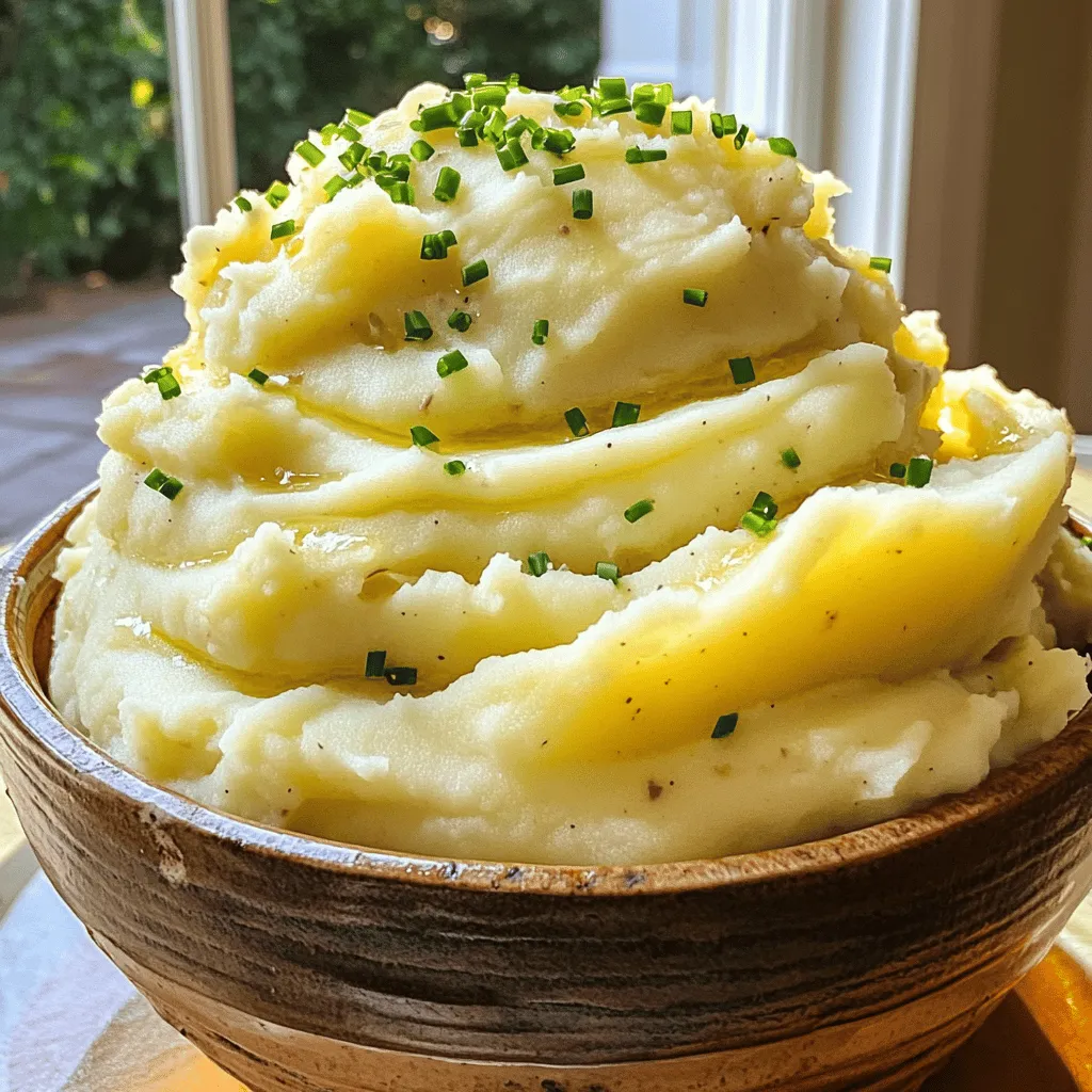 Für cremige Knoblauch-Kartoffelstampf brauchst du nur einige einfache Zutaten. Hier ist die Liste: - 1 kg festkochende Kartoffeln (z. B. Russet), geschält und gewürfelt - 4 Knoblauchzehen, fein gehackt - 240 ml Sahne - 115 g ungesalzene Butter, Zimmertemperatur - Salz nach Geschmack - Pfeffer nach Geschmack - 60 ml saure Sahne (optional für zusätzliche Cremigkeit) - Frische Schnittlauch oder Petersilie, gehackt (zur Garnitur) Um den besten Geschmack und die beste Textur zu erzielen, wähle festkochende Kartoffeln. Diese halten beim Kochen ihre Form. Ideale Sorten sind Russet oder Yukon Gold. Diese Kartoffeln haben einen stärkehaltigen Kern, der für cremigen Stampf sorgt. Vermeide mehlige Kartoffeln, da sie zu trocken werden. Falls du keine Sahne oder Butter verwenden möchtest, gibt es viele Alternativen. Du kannst pflanzliche Milch wie Mandel- oder Hafermilch nutzen. Für die Butter bietet sich Olivenöl oder Avocado an. Diese Optionen geben dennoch einen reichen Geschmack. Wenn du cremige Konsistenz willst, probiere Kokosnusscreme oder Cashewcreme. So bleibt dein Gericht lecker und gesund. Zuerst wählst du die richtigen Kartoffeln. Ich empfehle festkochende Kartoffeln wie Russet. Diese halten ihre Form gut. Schäle die Kartoffeln und schneide sie in Würfel. Die Würfel sollten gleich groß sein, damit sie gleichmäßig garen. Nächster Schritt ist der Knoblauch. Du brauchst vier frische Knoblauchzehen. Hacke sie fein, damit sie in der Sahne gut schmecken. Wenn du mehr Knoblauch magst, kannst du gerne mehr nehmen. Gib die gewürfelten Kartoffeln in einen großen Topf. Bedecke sie mit kaltem Wasser. Füge eine Prise Salz hinzu, um den Geschmack zu verbessern. Stelle den Topf auf den Herd und bringe das Wasser zum Kochen. Koche die Kartoffeln 15 bis 20 Minuten. Du kannst sie mit einer Gabel testen. Sie sollten weich sein, aber nicht zerfallen. Wenn sie fertig sind, gieße das Wasser ab und lasse sie kurz im Topf stehen. So verdampft überschüssige Feuchtigkeit. Jetzt kommt der spaßige Teil: das Stampfen! Gib die Butter zu den heißen Kartoffeln. Mit einem Kartoffelstampfer stampfst du die Kartoffeln glatt. Achte darauf, dass keine Klumpen bleiben. Erhitze währenddessen die Sahne mit dem gehackten Knoblauch in einem kleinen Topf. Lass es warm werden, aber nicht kochen. Gieße die warme Knoblauch-Sahne-Mischung langsam zu den Kartoffeln. Stampfe weiter, bis die Mischung cremig ist. Wenn du mehr Cremigkeit magst, füge saure Sahne hinzu. Schmecke alles mit Salz und Pfeffer ab. Dein cremiger Knoblauch-Kartoffelstampf ist nun bereit! Für die Dekoration kannst du frischen Schnittlauch oder Petersilie verwenden. Für das vollständige Rezept schau in den Abschnitt Full Recipe. Um die beste Cremigkeit in Ihrem Kartoffelstampf zu erreichen, sollten Sie einige Schritte beachten. Wählen Sie festkochende Kartoffeln, wie Russets oder Yukon Gold. Diese Sorten halten ihre Form gut und ergeben eine glatte Textur. Kochen Sie die Kartoffeln in gesalzenem Wasser. Das Salz hilft, den Geschmack zu verbessern. Lassen Sie die Kartoffeln nach dem Kochen etwas ausdampfen. Dies verhindert, dass sie zu nass werden. Fügen Sie dann die Butter in die heißen Kartoffeln. So schmilzt sie besser und sorgt für eine samtige Konsistenz. Ein großer Fehler ist, die Kartoffeln zu lange zu kochen. Das führt zu einem wässrigen Kartoffelstampf. Achten Sie darauf, die Kartoffeln nur bis zur Zartheit zu kochen. Ein weiterer Fehler ist, kalte Sahne hinzuzufügen. Diese kann die Kartoffeln abkühlen und die Cremigkeit verringern. Erhitzen Sie die Sahne vorher mit dem Knoblauch. Auch zu viel Rühren kann die Textur ruinieren. Stampfen Sie die Kartoffeln sanft, um eine luftige Mischung zu erhalten. Die Basis für den Geschmack sind Knoblauch und Sahne. Sie können aber auch andere Zutaten hinzufügen. Zum Beispiel frische Kräuter wie Schnittlauch oder Petersilie sorgen für frische Aromen. Weitere Optionen sind gerösteter Knoblauch oder geriebener Parmesan. For eine besondere Note, probieren Sie etwas Muskatnuss. Dies gibt einen warmen, nussigen Geschmack. Seien Sie kreativ und passen Sie die Mischung an Ihren Geschmack an. Für das vollständige Rezept klicken Sie [hier](#). {{image_4}} Du kannst cremige Knoblauch-Kartoffelstampf leicht anpassen. Probiere verschiedene Zutaten für neue Geschmäcker. Zum Beispiel, füge gerösteten Knoblauch hinzu, um den Geschmack zu intensivieren. Du kannst auch etwas geriebenen Käse einmischen. Parmesan oder Cheddar machen die Mischung würziger. Für einen Hauch von Süße, versuche karamellisierte Zwiebeln. Sie bringen Tiefe in das Gericht. Cremige Knoblauch-Kartoffelstampf passt gut zu vielen Hauptgerichten. Serviere ihn mit gebratenem Hühnchen oder Lamm. Diese Kombination ist einfach köstlich! Auch gegrillter Fisch oder Gemüse harmoniert gut. Du kannst Salate oder gedünstetes Gemüse als Beilage hinzufügen. So schaffst du ein ausgewogenes und leckeres Menü. Wenn du eine vegane Option suchst, gibt es viele Alternativen. Ersetze die Sahne durch pflanzliche Milch. Mandel- oder Hafermilch sind gute Optionen. Statt Butter kannst du vegane Margarine verwenden. Auch Kokosmilch sorgt für Cremigkeit und einen tollen Geschmack. Füge etwas Zitronensaft hinzu, um Frische zu bringen. Diese Varianten sind lecker und machen das Gericht für jeden geeignet. Für das komplette Rezept, schau dir die [Full Recipe] an. Um cremige Knoblauch-Kartoffelstampf frisch zu halten, bewahre ihn in einem luftdichten Behälter auf. Das schützt ihn vor Luft und Feuchtigkeit. Lass die Kartoffeln vor dem Lagern auf Raumtemperatur abkühlen. So vermeidest du Kondenswasser im Behälter, das die Frische beeinträchtigen kann. Verwende einen Behälter aus Glas oder Kunststoff mit einem festen Deckel. Wenn du Reste aufwärmen möchtest, nutze eine Mikrowelle oder einen Herd. Gib die Kartoffeln in eine Schüssel und füge einen kleinen Schuss Milch oder Sahne hinzu. Das hilft, die Cremigkeit wiederherzustellen. Decke die Schüssel mit einem feuchten Papiertuch ab, um ein Austrocknen zu verhindern. Erhitze sie schrittweise, umrühre sie häufig, damit sie gleichmäßig warm werden. Im Kühlschrank bleibt der Kartoffelstampf etwa 3 bis 5 Tage frisch. Stelle sicher, dass er gut verpackt ist. Wenn du ihn länger aufbewahren möchtest, friere ihn ein. In einem luftdichten Behälter hält er sich bis zu 3 Monate. Achte darauf, ihn gut zu beschriften, damit du das Datum weißt. Zum Auftauen lege ihn einfach über Nacht in den Kühlschrank. Um cremige Knoblauch-Kartoffelstampf zu machen, beginne mit festkochenden Kartoffeln. Du solltest sie schälen und würfeln. Koche die Kartoffeln in gesalzenem Wasser. Nach 15-20 Minuten sind sie weich. Während die Kartoffeln kochen, erhitze Sahne und gehackten Knoblauch in einem kleinen Topf. Mische die warme Sahne langsam mit den gestampften Kartoffeln und Butter. Du kannst nach Belieben auch saure Sahne hinzufügen. Das macht den Kartoffelstampf besonders cremig. Ja, du kannst andere Gewürze und Kräuter hinzufügen. Zum Beispiel, Rosmarin oder Thymian passen gut dazu. Auch etwas Muskatnuss gibt einen tollen Geschmack. Experimentiere ruhig mit deinen Lieblingsgewürzen. So kannst du den Kartoffelstampf an deinen persönlichen Geschmack anpassen. Sei kreativ und finde deine perfekte Mischung. Cremige Knoblauch-Kartoffelstampf hält sich gut im Kühlschrank. Du kannst ihn bis zu drei Tage aufbewahren. Stelle sicher, dass du ihn in einem luftdichten Behälter lagerst. Wenn du Reste aufwärmst, mache das langsam in der Mikrowelle oder in einem Topf. Füge etwas Milch oder Sahne hinzu, um die Cremigkeit wiederherzustellen. So bleibt der Kartoffelstampf frisch und lecker. Um einen köstlichen Kartoffelstampf zuzubereiten, benötigst du die richtigen Zutaten. Die Wahl der Kartoffelarten und die Verwendung von Alternativen zu Sahne und Butter sind entscheidend. Diese Anleitung zeigt dir, wie du Kartoffeln perfekt vorbereitest und kochst. Du lernst, die optimale Cremigkeit zu erreichen und häufige Fehler zu vermeiden. Variationen und Aufbewahrungshinweise helfen, den Geschmack zu variieren und Reste frisch zu halten. Denke daran, mit verschiedenen Gewürzen zu experimentieren, um deinen Kartoffelstampf zu verfeinern. Genieß die Vielseitigkeit dieses Gerichtes!