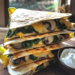 Für die Pilz- und Spinat-Quesadillas benötigst du: - 2 Tassen frischer Spinat, grob gehackt - 1 Tasse Pilze, in Scheiben geschnitten (z. B. Champignons oder Kräuterseitlinge) - 1 mittlere Zwiebel, gewürfelt - 2 Knoblauchzehen, fein gehackt - 1 Tasse geriebener Käse (z. B. Mozzarella oder Monterey Jack) - 4 große Weizentortillas - 2 Esslöffel Olivenöl - 1 Teelöffel gemahlener Kreuzkümmel - Salz und Pfeffer nach Geschmack - Optional: Sauerrahm oder Guacamole zum Servieren Frischer Spinat gibt einen tollen Geschmack. Er ist nährstoffreich und gesund. Achte darauf, dass die Pilze frisch sind. Champignons sind mild, während Kräuterseitlinge einen erdigeren Geschmack haben. Zwiebeln und Knoblauch verleihen Tiefe und Aroma. Olivenöl ist gut für das Braten. Verwende hochwertige Käsesorten für den besten Schmelz und Geschmack. Du kannst auch andere Gemüse hinzufügen, wie Paprika oder Zucchini. Der Käse spielt eine große Rolle in Quesadillas. Ich empfehle: - Mozzarella: Schmilzt gut und hat einen milden Geschmack. - Monterey Jack: Cremig und leicht würzig, perfekt für Quesadillas. - Cheddar: Gibt einen starken Geschmack, besonders wenn du ihn reif wählst. Experimentiere mit verschiedenen Käsesorten, um deinen Favoriten zu finden. Beginne mit der Füllung. Erhitze einen Esslöffel Olivenöl in einer großen Pfanne bei mittlerer Hitze. Füge dann die gewürfelte Zwiebel hinzu. Brate sie etwa 3 bis 4 Minuten, bis sie weich und durchscheinend ist. Jetzt kommt der fein gehackte Knoblauch. Rühre ihn für eine Minute unter. Dann sind die Pilze an der Reihe. Füge die geschnittenen Pilze hinzu und würze sie mit Salz, Pfeffer und Kreuzkümmel. Brate sie 5 bis 7 Minuten lang, bis sie weich sind. Die Pilze geben viel Geschmack ab. Danach füge den Spinat hinzu. Koche ihn 2 bis 3 Minuten, bis er zusammenfällt. Nimm die Mischung von der Hitze und stelle sie beiseite. Jetzt kommen die Quesadillas. Erhitze einen weiteren Esslöffel Olivenöl in einer sauberen Pfanne. Lege eine Tortilla hinein und streue ein Viertel des Käses auf eine Hälfte. Dann löffel ein Viertel der Pilz- und Spinatmischung darauf. Streue gleich noch ein Viertel Käse über die Füllung. Falte die Tortilla in der Mitte und drücke sie leicht an. Brate die Quesadilla 3 bis 4 Minuten auf einer Seite, bis sie goldbraun ist. Drehe sie vorsichtig um und brate die andere Seite ebenfalls 3 bis 4 Minuten. Nimm die Quesadilla aus der Pfanne und halte sie warm. Wiederhole dies mit den restlichen Zutaten, um insgesamt vier Quesadillas zuzubereiten. Schneide jede Quesadilla in Keile. Für die perfekte Bräunung achte darauf, die Hitze nicht zu hoch einzustellen. Zu hohe Hitze kann die Tortilla außen verbrennen, während der Käse innen nicht schmilzt. Benutze frische Tortillas für den besten Geschmack. Achte darauf, die Quesadillas nicht zu überfüllen; das sorgt für eine bessere Bräunung. Eine gute Kombination von Käsesorten kann die Quesadillas noch leckerer machen. Du kannst auch eine Grillplatte verwenden, um ein gleichmäßigeres Ergebnis zu erzielen. Wenn du diese Tipps befolgst, wirst du köstliche, goldbraune Quesadillas haben. Um leckere Pilz- und Spinat-Quesadillas zu machen, gibt es einige häufige Fehler. - Überfüllung der Tortillas: Füllen Sie die Tortillas nicht zu voll. Dadurch wird das Falten schwer. - Zu hohe Hitze: Kochen Sie die Quesadillas bei mittlerer Hitze. Zu hohe Hitze verbrennt die Außenseite schnell. - Unzureichendes Wenden: Wenden Sie die Quesadillas vorsichtig. Ein zu schnelles Wenden kann die Füllung herausdrücken. Diese Tipps helfen Ihnen, perfekte Quesadillas zu machen. Die richtigen Utensilien machen das Kochen einfacher. Hier sind meine Empfehlungen: - Antihaft-Pfanne: Eine gute Antihaft-Pfanne verhindert das Ankleben. - Spatel: Ein breiter Spatel hilft beim Wenden der Quesadillas. - Schneidebrett: Ein stabiles Schneidebrett erleichtert das Schneiden der Zutaten. Diese Utensilien machen das Kochen viel angenehmer. Wenn Sie wenig Zeit haben, probieren Sie diese schnellen Methoden: - Vorbereitete Zutaten: Kaufen Sie bereits geschnittene Pilze und gewaschenen Spinat. So sparen Sie Zeit. - Ein-Pfannen-Methode: Kochen Sie die Füllung in einer großen Pfanne. So sparen Sie Geschirr. - Mikrowelle: Sie können Tortillas kurz in der Mikrowelle erwärmen. So lassen sie sich leichter füllen. Diese Tipps helfen, die Zubereitung zu beschleunigen und die Quesadillas schnell auf den Tisch zu bringen. {{image_4}} Für vegane Quesadillas nutzen Sie pflanzlichen Käse. Es gibt viele Marken, die gut schmelzen. Statt Käse können Sie auch Cashew-Creme verwenden. Diese ist nussig und sehr cremig. Verwenden Sie auch Gemüsebrühe zum Anbraten. So vermeiden Sie Öl und fügen mehr Geschmack hinzu. Fügen Sie Avocado oder Paprika hinzu, um die Quesadillas bunter zu machen. Auch schwarze Bohnen sind eine gute Wahl. Sie erhöhen die Nährstoffe und machen das Gericht sättigender. Für einen scharfen Kick können Sie Jalapeños oder Chili hinzufügen. Diese sorgen für ein wenig Hitze und bringen mehr Geschmack. In Mexiko finden Sie Quesadillas oft mit verschiedenen Füllungen. Beliebt sind auch Käse, Hähnchen oder Rindfleisch. In einigen Regionen verwenden die Leute auch frische Kräuter wie Koriander oder Oregano. Dies gibt den Quesadillas eine besondere Note. Probieren Sie auch verschiedene Käsesorten aus verschiedenen Ländern. Cheddar oder Feta können neue Geschmäcker bringen. Entdecken Sie die vielen Möglichkeiten mit meiner Full Recipe! Wenn du Reste von deinen Quesadillas hast, warte, bis sie abgekühlt sind. Dadurch bleibt die Frische erhalten. Du kannst sie in einem luftdichten Behälter aufbewahren. So verhinderst du, dass sie trocken werden. Es ist wichtig, die Reste innerhalb von drei Tagen zu essen. Bewahre die Quesadillas im Kühlschrank auf. Lege zwischen jede Schicht Backpapier, damit sie nicht aneinander kleben. Dies hilft auch, die Füllung frisch zu halten. Stelle sicher, dass der Kühlschrank bei etwa 4 Grad Celsius oder kälter ist. So bleiben die Quesadillas länger gut. Um die Quesadillas wieder aufzuwärmen, benutze eine Pfanne. Erhitze sie bei mittlerer Hitze für etwa 3-4 Minuten pro Seite. So werden sie knusprig und lecker. Du kannst sie auch im Ofen auf 180 Grad Celsius backen. Das dauert etwa 10 Minuten. Das bringt den Käse wieder zum Schmelzen. Für mehr Details zu diesem Rezept, schau dir das Full Recipe an. Die Quesadillas sind frisch am besten. Sie halten sich jedoch im Kühlschrank etwa 3 Tage. Bewahren Sie sie in einem luftdichten Behälter auf, um die Frische zu erhalten. Wenn Sie sie länger aufbewahren möchten, können Sie sie auch einfrieren. In diesem Fall sind sie bis zu 2 Monate haltbar. Achten Sie darauf, sie gut einzupacken, um Gefrierbrand zu vermeiden. Ja, Sie können gefrorene Spinat- und Pilzprodukte verwenden. Achten Sie darauf, sie vorher gut abzutropfen. Gefrorenes Gemüse hat oft mehr Wasser, was die Quesadillas matschig machen kann. Daher ist es wichtig, die Flüssigkeit zu entfernen, bevor Sie die Füllung zubereiten. Es ist eine praktische Option, besonders außerhalb der Saison für frisches Gemüse. Zu diesen Quesadillas passen viele Beilagen gut. Hier sind einige Vorschläge: - Sauerrahm für einen cremigen Geschmack - Guacamole für eine frische Note - Salsa für etwas Schärfe - Ein einfacher grüner Salat für etwas Crunch - Reis als sättigende Beilage Probieren Sie verschiedene Kombinationen aus, um Ihre perfekte Mahlzeit zu finden! Für die vollständige Rezeptanleitung schauen Sie sich das Full Recipe an. In diesem Artikel haben wir die Zutaten und Zubereitung von Quesadillas behandelt. Diese köstlichen Speisen sind einfach und flexibel. Du lernst, wie man die Füllung zubereitet und die Quesadillas perfekt bräunt. Außerdem haben wir hilfreiche Tipps, Variationen und Lagerungshinweise gegeben. Denke daran, deinen kreativen Spielraum zu nutzen. Koche mit Freude und probiere verschiedene Zutaten aus. Es gibt keine falsche Wege, um Quesadillas zu genießen. Lass deiner Fantasie freien Lauf und schaffe dein ganz persönliches Gericht!