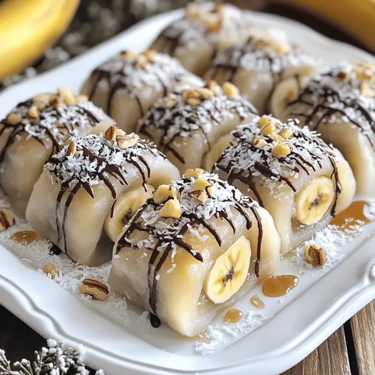 Hier sind die Zutaten für die Bananen-Mochi-Rollen. Sie sind einfach zu finden und perfekt für dein Rezept. - 1 Tasse Süßreismehl (Mochi-Mehl) - 1/4 Tasse Zucker - 1/2 Tasse Wasser - 1/4 Teelöffel Salz - 2 reife Bananen, in Scheiben geschnitten - 1/4 Tasse ungesüßte, geraspelte Kokosnuss - 1/4 Tasse gehackte Nüsse (z.B. Mandeln oder Walnüsse) - Maisstärke oder Kartoffelstärke (zum Ausstreuen) - Schokoladensirup oder Honig (zum Beträufeln) Mit diesen Zutaten kannst du die köstlichen Bananen-Mochi-Rollen zubereiten. Die Kombination aus süßen Bananen und klebrigem Mochi ist einfach unwiderstehlich. Die geraspelte Kokosnuss und die gehackten Nüsse geben dem Ganzen einen tollen Biss. Du kannst die Zutaten auch nach deinem Geschmack anpassen. - Zuerst mische ich das Süßreismehl, den Zucker und das Salz in einer Schüssel. - Dann gebe ich langsam das Wasser hinzu und rühre gut. Der Teig sollte glatt sein. - Ich decke die Schüssel locker mit Frischhaltefolie ab. - Dann stelle ich die Schüssel für eine Minute in die Mikrowelle. Nach einer Minute rühre ich den Teig gut um. - Dann erhitze ich ihn für weitere 1-2 Minuten, bis er klebrig und leicht durchsichtig wird. - Nach dem Kochen lasse ich den Mochi ein paar Minuten abkühlen. - Ich gebe den Mochi auf eine mit Maisstärke bestreute Fläche. - Mit meinen Händen knete ich den Teig kurz und rolle ihn zu einem Rechteck aus. - Danach schneide ich den Teig in lange Streifen von etwa 10 cm Breite. - Auf jeden Streifen lege ich einige Bananenscheiben und streue Kokosnuss sowie Nüsse darüber. - Dann rolle ich den Teig vorsichtig über die Füllung. - Ich wiederhole diesen Schritt mit den restlichen Streifen. - Nach dem Rollen schneide ich die Bananen-Mochi-Rollen in mundgerechte Stücke. - Zum Schluss träufle ich Schokoladensirup oder Honig über die Rollen. Um die richtige Konsistenz für deine Mochi-Rollen zu erreichen, ist es wichtig, die Zutaten gut zu mischen. Mische das Süßreismehl, Zucker und Salz in einer Schüssel. Füge dann langsam das Wasser hinzu. Rühre, bis der Teig glatt ist. Dies gibt dir die beste Basis für die Mochi. Wenn dein Teig zu klebrig ist, benutze mehr Maisstärke oder Kartoffelstärke. Streue etwas Stärke auf deine Arbeitsfläche, bevor du den Teig ausrollst. Das hilft, die Klebrigkeit zu verhindern. Achte darauf, die Rollen nicht zu dick zu machen. Dünnere Rollen sind leichter zu formen und schmecken besser. Das Anrichten deiner Bananen-Mochi-Rollen kann einfach und schön sein. Lege die Rollen auf eine große Servierplatte. Streue etwas geraspelte Kokosnuss darüber, um einen schönen Effekt zu erzielen. Für die Garnierung sind frische Bananenscheiben ideal. Diese kannst du neben den Rollen anrichten. Stelle auch eine kleine Schüssel mit Schokoladensirup oder Honig bereit. So kann jeder nach Belieben dippen. Das macht das Essen noch mehr Spaß! {{image_4}} Um die Bananen-Mochi-Rollen interessanter zu machen, kannst du verschiedene Füllungen ausprobieren. Hier sind einige Ideen: - Fruchtfüllungen: Du kannst Erdbeeren oder Mangos verwenden. Diese Früchte bringen eine frische Note. Schneide sie in kleine Stücke und lege sie in die Mitte der Rollen. - Zusätzliche Aromen: Vanille oder Matcha sind tolle Optionen. Vanille gibt einen süßen Geschmack, während Matcha eine leichte Bitterkeit hinzufügt. Mische etwas von diesen Aromen in den Mochi-Teig. Wenn du eine vegane Option suchst, sind hier einige Tipps: - Verwendung von pflanzlichem Zucker: Ersetze den normalen Zucker durch Kokoszucker oder Ahornsirup. Beide sind süß und lecker. - Anpassungen bei den Füllungen: Anstelle von Honig kannst du Agavendicksaft verwenden. Das macht die Füllung vegan und behält den süßen Geschmack. Durch diese Variationen kannst du deine Bananen-Mochi-Rollen anpassen. So machst du sie noch köstlicher und interessanter! Um deine Bananen-Mochi-Rollen frisch zu halten, lege sie in einen luftdichten Behälter. Die optimale Lagerbedingung ist bei Raumtemperatur. Wenn du sie länger aufbewahren möchtest, kannst du sie in den Kühlschrank legen. Dort bleiben sie bis zu fünf Tage frisch. Für eine längere Haltbarkeit friere die Rollen ein. In einem gefrierfesten Behälter sind sie bis zu drei Monate haltbar. Wenn du die gefrorenen Bananen-Mochi-Rollen wieder aufwärmen möchtest, gibt es zwei einfache Methoden. Du kannst die Rollen in der Mikrowelle erhitzen. Stelle sie für 15 bis 30 Sekunden bei mittlerer Leistung ein. Achte darauf, dass sie nicht zu heiß werden. Alternativ kannst du den Ofen verwenden. Heize ihn auf 180 Grad Celsius vor und lege die Rollen für etwa 5-7 Minuten hinein. So bleiben sie weich und lecker. Die Bananen-Mochi-Rollen halten im Kühlschrank etwa drei Tage. Bewahre sie in einem luftdichten Behälter auf. So bleiben sie frisch und lecker. Wenn du sie länger aufbewahren möchtest, friere sie ein. Im Gefrierfach halten sie bis zu einem Monat. Lass sie vor dem Essen langsam auftauen. Ja, du kannst andere Früchte verwenden. Erdbeeren, Mangos oder Äpfel passen gut. Schneide sie in dünne Scheiben, wie bei den Bananen. Mischfrüchte machen die Rollen bunt und lecker. Probiere verschiedene Kombinationen für neue Geschmäcker. Das Rezept für Bananen-Mochi-Rollen kommt aus der japanischen Küche. Mochi ist ein beliebter Snack in Japan. Es symbolisiert Glück und Wohlstand. Die Kombination mit Bananen macht es modern und frisch. Für die vollständige Rezeptanleitung, schau dir bitte das Full Recipe an. Zusammenfassend haben wir die einfachen Schritte zur Herstellung von Bananen-Mochi-Rollen durchgehen. Von den Zutaten über die Zubereitung bis hin zu Lagerung und Variationen. Nutze verschiedene Früchte und Aromen, um deine Rollen anzupassen. Achte auf die Konsistenz, um perfekte Mochi zu erzielen. Mit der richtigen Präsentation hebst du dein Dessert hervor. Probiere es aus und entdecke die Freude am Mochi. Deine Familie wird begeistert sein!