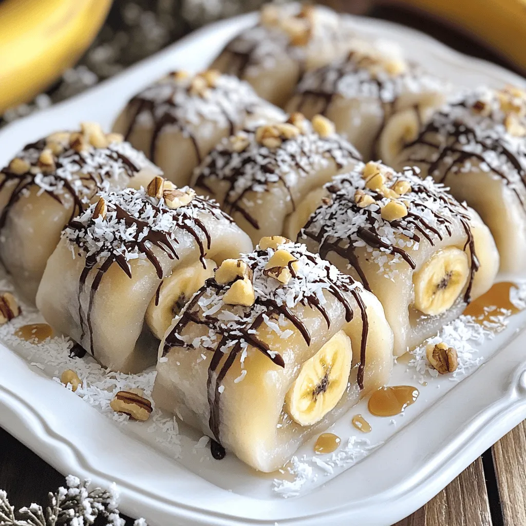 Hier sind die Zutaten für die Bananen-Mochi-Rollen. Sie sind einfach zu finden und perfekt für dein Rezept. - 1 Tasse Süßreismehl (Mochi-Mehl) - 1/4 Tasse Zucker - 1/2 Tasse Wasser - 1/4 Teelöffel Salz - 2 reife Bananen, in Scheiben geschnitten - 1/4 Tasse ungesüßte, geraspelte Kokosnuss - 1/4 Tasse gehackte Nüsse (z.B. Mandeln oder Walnüsse) - Maisstärke oder Kartoffelstärke (zum Ausstreuen) - Schokoladensirup oder Honig (zum Beträufeln) Mit diesen Zutaten kannst du die köstlichen Bananen-Mochi-Rollen zubereiten. Die Kombination aus süßen Bananen und klebrigem Mochi ist einfach unwiderstehlich. Die geraspelte Kokosnuss und die gehackten Nüsse geben dem Ganzen einen tollen Biss. Du kannst die Zutaten auch nach deinem Geschmack anpassen. - Zuerst mische ich das Süßreismehl, den Zucker und das Salz in einer Schüssel. - Dann gebe ich langsam das Wasser hinzu und rühre gut. Der Teig sollte glatt sein. - Ich decke die Schüssel locker mit Frischhaltefolie ab. - Dann stelle ich die Schüssel für eine Minute in die Mikrowelle. Nach einer Minute rühre ich den Teig gut um. - Dann erhitze ich ihn für weitere 1-2 Minuten, bis er klebrig und leicht durchsichtig wird. - Nach dem Kochen lasse ich den Mochi ein paar Minuten abkühlen. - Ich gebe den Mochi auf eine mit Maisstärke bestreute Fläche. - Mit meinen Händen knete ich den Teig kurz und rolle ihn zu einem Rechteck aus. - Danach schneide ich den Teig in lange Streifen von etwa 10 cm Breite. - Auf jeden Streifen lege ich einige Bananenscheiben und streue Kokosnuss sowie Nüsse darüber. - Dann rolle ich den Teig vorsichtig über die Füllung. - Ich wiederhole diesen Schritt mit den restlichen Streifen. - Nach dem Rollen schneide ich die Bananen-Mochi-Rollen in mundgerechte Stücke. - Zum Schluss träufle ich Schokoladensirup oder Honig über die Rollen. Um die richtige Konsistenz für deine Mochi-Rollen zu erreichen, ist es wichtig, die Zutaten gut zu mischen. Mische das Süßreismehl, Zucker und Salz in einer Schüssel. Füge dann langsam das Wasser hinzu. Rühre, bis der Teig glatt ist. Dies gibt dir die beste Basis für die Mochi. Wenn dein Teig zu klebrig ist, benutze mehr Maisstärke oder Kartoffelstärke. Streue etwas Stärke auf deine Arbeitsfläche, bevor du den Teig ausrollst. Das hilft, die Klebrigkeit zu verhindern. Achte darauf, die Rollen nicht zu dick zu machen. Dünnere Rollen sind leichter zu formen und schmecken besser. Das Anrichten deiner Bananen-Mochi-Rollen kann einfach und schön sein. Lege die Rollen auf eine große Servierplatte. Streue etwas geraspelte Kokosnuss darüber, um einen schönen Effekt zu erzielen. Für die Garnierung sind frische Bananenscheiben ideal. Diese kannst du neben den Rollen anrichten. Stelle auch eine kleine Schüssel mit Schokoladensirup oder Honig bereit. So kann jeder nach Belieben dippen. Das macht das Essen noch mehr Spaß! {{image_4}} Um die Bananen-Mochi-Rollen interessanter zu machen, kannst du verschiedene Füllungen ausprobieren. Hier sind einige Ideen: - Fruchtfüllungen: Du kannst Erdbeeren oder Mangos verwenden. Diese Früchte bringen eine frische Note. Schneide sie in kleine Stücke und lege sie in die Mitte der Rollen. - Zusätzliche Aromen: Vanille oder Matcha sind tolle Optionen. Vanille gibt einen süßen Geschmack, während Matcha eine leichte Bitterkeit hinzufügt. Mische etwas von diesen Aromen in den Mochi-Teig. Wenn du eine vegane Option suchst, sind hier einige Tipps: - Verwendung von pflanzlichem Zucker: Ersetze den normalen Zucker durch Kokoszucker oder Ahornsirup. Beide sind süß und lecker. - Anpassungen bei den Füllungen: Anstelle von Honig kannst du Agavendicksaft verwenden. Das macht die Füllung vegan und behält den süßen Geschmack. Durch diese Variationen kannst du deine Bananen-Mochi-Rollen anpassen. So machst du sie noch köstlicher und interessanter! Um deine Bananen-Mochi-Rollen frisch zu halten, lege sie in einen luftdichten Behälter. Die optimale Lagerbedingung ist bei Raumtemperatur. Wenn du sie länger aufbewahren möchtest, kannst du sie in den Kühlschrank legen. Dort bleiben sie bis zu fünf Tage frisch. Für eine längere Haltbarkeit friere die Rollen ein. In einem gefrierfesten Behälter sind sie bis zu drei Monate haltbar. Wenn du die gefrorenen Bananen-Mochi-Rollen wieder aufwärmen möchtest, gibt es zwei einfache Methoden. Du kannst die Rollen in der Mikrowelle erhitzen. Stelle sie für 15 bis 30 Sekunden bei mittlerer Leistung ein. Achte darauf, dass sie nicht zu heiß werden. Alternativ kannst du den Ofen verwenden. Heize ihn auf 180 Grad Celsius vor und lege die Rollen für etwa 5-7 Minuten hinein. So bleiben sie weich und lecker. Die Bananen-Mochi-Rollen halten im Kühlschrank etwa drei Tage. Bewahre sie in einem luftdichten Behälter auf. So bleiben sie frisch und lecker. Wenn du sie länger aufbewahren möchtest, friere sie ein. Im Gefrierfach halten sie bis zu einem Monat. Lass sie vor dem Essen langsam auftauen. Ja, du kannst andere Früchte verwenden. Erdbeeren, Mangos oder Äpfel passen gut. Schneide sie in dünne Scheiben, wie bei den Bananen. Mischfrüchte machen die Rollen bunt und lecker. Probiere verschiedene Kombinationen für neue Geschmäcker. Das Rezept für Bananen-Mochi-Rollen kommt aus der japanischen Küche. Mochi ist ein beliebter Snack in Japan. Es symbolisiert Glück und Wohlstand. Die Kombination mit Bananen macht es modern und frisch. Für die vollständige Rezeptanleitung, schau dir bitte das Full Recipe an. Zusammenfassend haben wir die einfachen Schritte zur Herstellung von Bananen-Mochi-Rollen durchgehen. Von den Zutaten über die Zubereitung bis hin zu Lagerung und Variationen. Nutze verschiedene Früchte und Aromen, um deine Rollen anzupassen. Achte auf die Konsistenz, um perfekte Mochi zu erzielen. Mit der richtigen Präsentation hebst du dein Dessert hervor. Probiere es aus und entdecke die Freude am Mochi. Deine Familie wird begeistert sein!