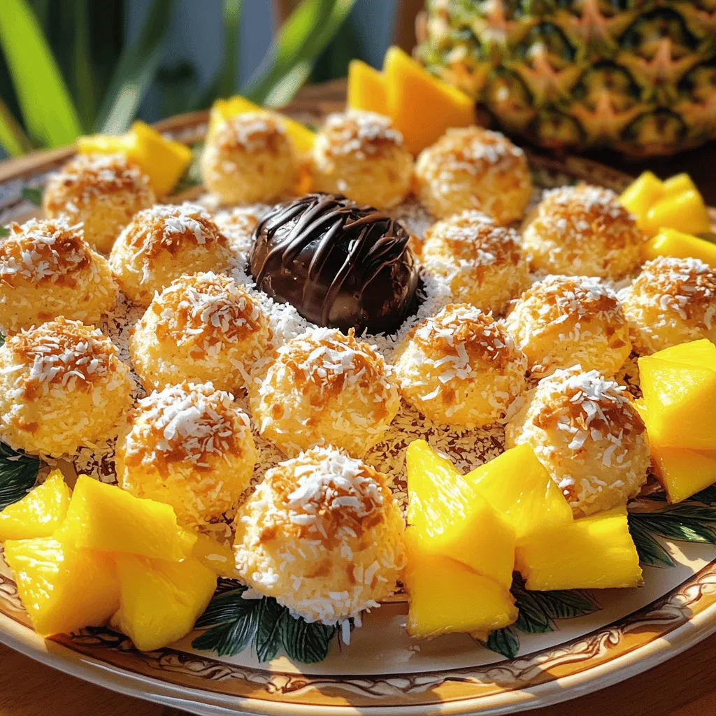Für köstliche Kokosmakronen brauche ich folgende Hauptzutaten: - 3 Tassen geraspelte, gesüßte Kokosnuss - 1/2 Tasse Kristallzucker - 1/4 Tasse Allzweckmehl - 1/2 Teelöffel Salz - 1/2 Teelöffel Vanilleextrakt - 3 große Eiweiße Diese Zutaten sind einfach zu finden. Die geraspelte Kokosnuss gibt den Makronen ihren typischen Geschmack. Zucker und Mehl sorgen für die richtige Süße und Struktur. Das Salz hebt die Aromen hervor, während das Vanilleextrakt eine feine Note hinzufügt. Die Eiweiße verbinden alles und geben den Makronen die richtige Form. Wenn ich meinen Makronen eine besondere Note geben möchte, füge ich Schokolade hinzu. Hierfür benötige ich: - 1/2 Tasse Zartbitterschokoladenstückchen Die Schokolade kann ich schmelzen und über die abgekühlten Makronen träufeln. So erhalten sie eine leckere, schokoladige Kruste. Diese Option macht die Makronen noch verlockender und sorgt für einen schönen Kontrast zur Kokosnuss. Achte darauf, dass diese Makronen Allergene enthalten. Die Hauptzutaten sind glutenfrei. Aber die Zartbitterschokolade kann Spuren von Gluten haben. Außerdem enthalten die Eier Eiweiß, was für Personen mit einer Ei-Allergie problematisch sein kann. Immer die Etiketten prüfen, um sicher zu sein! Zuerst heizen Sie Ihren Ofen auf 160°C (325°F) vor. Nehmen Sie ein Backblech und legen Sie es mit Backpapier aus. Dies verhindert, dass die Makronen anhaften. Dann bereiten Sie alle Zutaten vor. Sie brauchen geraspelte Kokosnuss, Zucker, Mehl, Salz, Vanilleextrakt und Eiweiße. Messen Sie alles ab und stellen Sie es bereit. So geht nichts schief. In einer großen Schüssel vermengen Sie die geraspelte Kokosnuss, den Zucker, das Mehl und das Salz. Mischen Sie alles gut mit einem Löffel oder einer Gabel. Es sollte gleichmäßig verteilt sein. Diese Mischung ist die Basis für Ihre Kokosmakronen. Sie können den Duft der Kokosnuss schon jetzt riechen. In einer separaten Schüssel schlagen Sie die Eiweiße mit einem Schneebesen auf. Schlagen Sie so lange, bis die Eiweiße schaumig sind, aber nicht steif. Fügen Sie dann den Vanilleextrakt hinzu. Vermengen Sie alles gut. Jetzt kommt der spannende Teil, das Kombinieren der beiden Mischungen. Heben Sie die Eiweißmischung vorsichtig unter die Kokosnussmischung. Die Masse sollte klebrig sein und gut zusammenhalten. Verwenden Sie einen kleinen Eisportionierer oder Ihre Hände, um kleine Häufchen zu formen. Setzen Sie diese auf das Backblech. Achten Sie darauf, genug Platz zwischen den Häufchen zu lassen. Backen Sie die Makronen für 20-25 Minuten. Die Oberseite sollte goldbraun sein. Behalten Sie sie im Auge, damit sie nicht verbrennen. Dann genießen Sie Ihre köstlichen Kokosmakronen! Um die perfekte Konsistenz zu erreichen, mische die Kokosnuss gut. Die Mischung muss klebrig sein. Wenn sie zu trocken ist, füge etwas mehr Eiweiß hinzu. Wenn sie zu nass ist, kann mehr Kokosnuss helfen. Die Makronen sollten beim Backen schön aufgehen. Sie sollten außen leicht knusprig und innen weich sein. Ein häufiger Fehler ist, die Eiweiße zu steif zu schlagen. Eier sollten schaumig, aber nicht steif sein. Achte darauf, die Kokosnussmischung nicht zu lange zu rühren. Zu viel Rühren kann die Textur verändern. Auch das Backblech sollte gut vorbereitet sein. Verwende Backpapier, um ein Ankleben zu verhindern. Um gleichmäßiges Backen zu sichern, platziere die Makronen gleichmäßig auf dem Blech. Lass genügend Platz zwischen den Häufchen. Das sorgt dafür, dass die Luft zirkulieren kann. Drehe das Blech nach der Hälfte der Backzeit um. So backen alle Seiten gleichmäßig. Behalte die Makronen im Auge, damit sie nicht verbrennen. {{image_4}} Kokosmakronen bieten viele Möglichkeiten, um kreativ zu werden. Hier sind einige spannende Variationen: Ich liebe es, meine Kokosmakronen mit Schokolade zu verfeinern. Nach dem Backen lasse ich die Makronen abkühlen. Dann schmelze ich Zartbitterschokolade und träufle sie über die Makronen. Diese Kombination aus süßem Kokos und dunkler Schokolade ist einfach himmlisch! Für glutenfreie Kokosmakronen brauche ich kein Mehl. Stattdessen nutze ich mehr Kokosnuss. Man kann die gleichen Zutaten wie im Rezept verwenden, aber einfach das Allzweckmehl weglassen. Die Makronen bleiben lecker und perfekt für alle, die Gluten meiden. Ich experimentiere gern mit verschiedenen Aromen. Man kann beispielsweise Mandel- oder Orangenextrakt hinzufügen, um den Makronen eine neue Note zu geben. Auch eine Prise Zimt kann einen tollen Geschmack hinzufügen. Sei kreativ und finde deine eigene Mischung! Für die vollständige Zubereitung schaue dir das [Full Recipe] an. Kokosmakronen sind am besten, wenn sie frisch sind. Um sie frisch zu halten, lege sie in einen luftdichten Behälter. Du kannst auch Pergamentpapier zwischen die Schichten legen, um ein Kleben zu verhindern. Stelle den Behälter an einen kühlen, trockenen Ort. So bleiben die Makronen weich und lecker. Kokosmakronen bleiben bei richtiger Lagerung etwa eine Woche frisch. Wenn du sie im Kühlschrank aufbewahrst, können sie bis zu zwei Wochen halten. Achte darauf, den Behälter gut zu verschließen, damit sie nicht austrocknen. Wenn du sie einfrieren möchtest, halten sie sogar bis zu drei Monate. Wenn deine Kokosmakronen matschig oder hart werden, sind sie nicht mehr gut. Du solltest auch auf einen seltsamen Geruch oder Schimmel achten. Wenn du diese Anzeichen bemerkst, wirf sie bitte weg. Es ist besser, auf Nummer sicher zu gehen und frische zu genießen. Kokosmakronen sind kleine, süße Kekse aus geraspelter Kokosnuss. Sie bestehen hauptsächlich aus Kokosnuss, Zucker und Eiweiß. Diese Leckerei hat eine außen knusprige und innen weiche Textur. Oft sind sie auch mit Schokolade überzogen. Kokosmakronen sind einfach zuzubereiten und passen gut zu vielen Anlässen. Ja, Sie können die Makronen im Voraus machen. Bereiten Sie sie einfach wie im Rezept beschrieben zu. Lassen Sie sie dann abkühlen und lagern Sie sie in einem luftdichten Behälter. So bleiben sie frisch und lecker. Dies spart Zeit, wenn Sie Gäste haben oder eine Feier planen. Um Kokosmakronen vegan zu machen, ersetzen Sie die Eiweiße durch Aquafaba. Aquafaba ist das Wasser von Kichererbsen und funktioniert gut als Ei-Ersatz. Verwenden Sie etwa 3 Esslöffel Aquafaba für jedes Eiweiß. Mischen Sie es ähnlich wie in der Originalrezeptur. Die Makronen werden trotzdem köstlich und fluffig. Kokosmakronen finden Sie in vielen Bäckereien oder im Supermarkt. Achten Sie auf die Backwarenabteilung. Auch Online-Shops bieten oft Kokosmakronen an. Wenn Sie eine spezielle Marke oder Art suchen, schauen Sie in Gourmet-Läden oder auf spezialisierten Websites. Kokosmakronen sind einfach zu machen und schmecken köstlich. Wir haben die Zutaten, die Zubereitung, Tipps für perfekte Ergebnisse und Lagerung besprochen. Variationen bringen Abwechslung, und häufige Fragen klären viele Zweifel. Kokosmakronen bieten viel Raum für Kreativität. Mit ein paar Tricks kannst du sie in deine eigene Leckerei verwandeln. Jetzt kannst du starten und deine eigenen Makronen kreieren. Viel Spaß beim Backen!