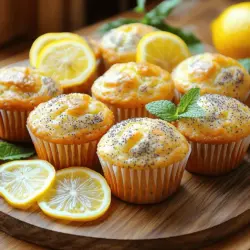 Die Hauptzutaten für unsere Zitronen-Mohn-Muffins sind einfach und leicht zu finden. Hier ist die Liste: - 1 ½ Tassen Weizenmehl - 1 Teelöffel Backpulver - ½ Teelöffel Natron - ¼ Teelöffel Salz - ¼ Tasse Mohnsamen - ½ Tasse Zucker - 2 große Eier - ½ Tasse Naturjoghurt - ⅓ Tasse Pflanzenöl - 1 Esslöffel Zitronenschale (von etwa 1 Zitrone) - 2 Esslöffel frischer Zitronensaft - 1 Teelöffel Vanilleextrakt Diese Zutaten ergeben eine perfekte Balance aus Süße und der frischen Zitronennote. Mohnsamen bringen einen tollen Crunch und einen nussigen Geschmack. Wenn Sie spezielle diätetische Anforderungen haben, können Sie einige Alternativen verwenden. Hier sind einige Optionen: - Glutenfreies Mehl: Verwenden Sie eine glutenfreie Mehlmischung. - Zuckerersatz: Ersetzen Sie Zucker durch Honig oder Stevia. - Eiersatz: Verwenden Sie einen Eiersatz wie Apfelmus oder Leinsamen. - Pflanzenjoghurt: Nutzen Sie pflanzlichen Joghurt für eine vegane Option. Diese Alternativen helfen, die Muffins an Ihre Bedürfnisse anzupassen, ohne den Geschmack zu verlieren. Die Nährwerte der Zutaten können variieren, aber hier sind einige allgemeine Informationen: - Weizenmehl: Eine gute Quelle für Kohlenhydrate und Ballaststoffe. - Eier: Reich an Proteinen und wichtigen Nährstoffen. - Zucker: Liefert Energie, jedoch in Maßen genießen. - Mohnsamen: Eine hervorragende Quelle für gesunde Fette und Mineralien. Diese Zutaten bieten eine Mischung aus Nährstoffen, die eine gesunde Ernährung unterstützen. Ich empfehle, die Muffins in Maßen zu genießen, um den besten Geschmack und die besten Nährstoffe zu erhalten. Für das vollständige Rezept schauen Sie sich bitte das [Full Recipe] an. Zuerst müssen wir den Ofen auf 175 °C (350 °F) vorheizen. Das hilft, die Muffins gleichmäßig zu backen. Nehmen Sie ein Muffinblech und legen Sie Papierförmchen hinein oder fetten Sie es leicht ein. Das sorgt dafür, dass die Muffins nicht kleben bleiben. Jetzt sind wir bereit, die Zutaten zusammenzustellen. In einer mittelgroßen Schüssel vermischen Sie die trockenen Zutaten. Dazu gehören: - 1 ½ Tassen Weizenmehl - 1 Teelöffel Backpulver - ½ Teelöffel Natron - ¼ Teelöffel Salz - ¼ Tasse Mohnsamen Verwenden Sie einen Schneebesen, um alles gut zu vermengen. In einer separaten großen Schüssel schlagen Sie den Zucker und die Eier mit einem elektrischen Mixer. Mixen Sie das Ganze 2-3 Minuten lang, bis es hell und schaumig ist. Fügen Sie dann hinzu: - ½ Tasse Naturjoghurt - ⅓ Tasse Pflanzenöl - 1 Esslöffel Zitronenschale - 2 Esslöffel frischer Zitronensaft - 1 Teelöffel Vanilleextrakt Rühren Sie alles gut zusammen, bis die Mischung glatt ist. Geben Sie nun die trockenen Zutaten nach und nach zur feuchten Mischung. Rühren Sie vorsichtig mit einem Spatel, bis alles verbunden ist. Es ist okay, wenn ein paar Klümpchen bleiben! Verteilen Sie den Teig gleichmäßig auf die Muffinförmchen. Füllen Sie jedes Förmchen etwa zu ⅔. Jetzt kommen die Muffins in den Ofen. Backen Sie sie 15-20 Minuten lang. Prüfen Sie mit einem Zahnstocher, ob sie fertig sind. Wenn der Zahnstocher sauber herauskommt, sind die Muffins perfekt. Lassen Sie die Muffins 5 Minuten in der Form abkühlen. Danach setzen Sie sie auf ein Kuchengitter, um vollständig auszukühlen. Zum Servieren können Sie die Muffins auf einem schönen Teller präsentieren. Garnieren Sie sie mit Zitronenscheiben und frischen Minzblättern. So sehen sie noch ansprechender aus! Für das vollständige Rezept schauen Sie bitte in den Abschnitt "Vollständiges Rezept". Beim Muffinbacken gibt es einige häufige Fehler, die den Genuss mindern können. Ein großer Fehler ist, den Teig zu stark zu rühren. Dadurch werden die Muffins zäh. Rühren Sie nur so lange, bis die Zutaten gerade verbunden sind. Ein weiterer Fehler ist die falsche Ofentemperatur. Stellen Sie sicher, dass Ihr Ofen vorgeheizt ist. Sonst bekommen Sie nicht die ideale Textur. Auch das Überfüllen der Förmchen kann zu einem Missgeschick führen. Füllen Sie die Förmchen nur bis zu zwei Dritteln. Um luftige Muffins zu erhalten, verwenden Sie frische Zutaten. Alte Backpulver und Natron verlieren ihre Wirkung. Zudem sollten Sie die Eier gut schlagen, damit Luft in die Mischung kommt. Verwenden Sie auch Joghurt oder Buttermilch. Diese Zutaten machen die Muffins feucht und fluffig. Achten Sie darauf, die Muffins nicht zu lange zu backen. Ein Zahnstocher sollte sauber herauskommen, aber die Muffins sind noch leicht weich. Frische Zitronen geben den besten Geschmack. Die Schale enthält viele Aromen. Sie können auch getrocknete Zitronenschalen verwenden. Diese sind jedoch weniger intensiv. Wenn Sie frische Zitronen verwenden, waschen Sie sie gründlich. Reiben Sie die Schale vorsichtig ab, ohne das weiße Innere. Der Saft ist ebenfalls wichtig. Er bringt die Säure und Frische. In der Regel sind zwei Esslöffel frischer Saft perfekt für dieses Rezept. Wenn Sie getrocknete Zitronen verwenden, passen Sie die Menge an, denn sie sind konzentrierter. Für das vollständige Rezept besuchen Sie die Seite mit dem Full Recipe. {{image_4}} Möchten Sie glutenfreie Muffins? Kein Problem! Verwenden Sie einfach glutenfreies Mehl. Ich empfehle eine Mischung aus Reismehl und Mandelmehl. Diese Mehle geben den Muffins eine tolle Textur. Halten Sie sich an das gleiche Rezept. Achten Sie darauf, dass die anderen Zutaten auch glutenfrei sind. Für eine vegane Version ersetzen Sie die Eier. Verwenden Sie Apfelmus oder Leinsamen. Mischen Sie einen Esslöffel Leinsamen mit drei Esslöffeln Wasser. Lassen Sie es kurz quellen. Die restlichen Zutaten bleiben gleich. Verwenden Sie pflanzlichen Joghurt, um die Feuchtigkeit zu erhalten. Sie werden die frischen Aromen lieben! Experimentieren Sie mit weiteren Zutaten! Fügen Sie Blaubeeren oder Himbeeren hinzu. Diese Früchte passen gut zu Zitrone. Auch Kokosraspeln sind eine leckere Ergänzung. Für einen besonderen Kick verwenden Sie Ingwer oder Kardamom. Diese Gewürze verleihen den Muffins eine spannende Note. Probieren Sie auch verschiedene Zuckersorten. Brauner Zucker bringt einen reichen Geschmack. Für das volle Rezept besuchen Sie den Abschnitt "Full Recipe". Um deine Zitronen-Mohn-Muffins frisch zu halten, lege sie in einen luftdichten Behälter. Du kannst auch ein Papiertuch hinzufügen, um Feuchtigkeit zu kontrollieren. Lagere sie bei Raumtemperatur. So bleiben sie für drei bis vier Tage lecker. Wenn du die Muffins länger aufbewahren möchtest, kannst du sie einfrieren. Lasse die Muffins zuerst vollständig abkühlen. Wickele jede Muffin einzeln in Frischhaltefolie. Leg sie dann in einen gefrierfesten Beutel. So bleiben sie bis zu drei Monate frisch. Wenn du sie essen möchtest, lasse sie einfach über Nacht im Kühlschrank auftauen. Hast du Muffins übrig? Du kannst sie in anderen Rezepten verwenden. Zerbrösele sie für einen Kuchenboden oder füge sie zu einem Frühstücksauflauf hinzu. Auch als Topping für Joghurt sind sie lecker. So vermeidest du Lebensmittelverschwendung und genießt neue Geschmackskombinationen. Zitronen-Mohn-Muffins halten sich bei Raumtemperatur etwa 2 bis 3 Tage. Sie bleiben frisch, wenn du sie in einem luftdichten Behälter aufbewahrst. Für längere Haltbarkeit empfehle ich, sie im Kühlschrank zu lagern. Dort können sie bis zu einer Woche frisch bleiben. Wenn du die Muffins einfrierst, halten sie bis zu 3 Monate. Achte darauf, sie gut einzuwickeln, um Gefrierbrand zu vermeiden. Ja, du kannst die Muffins im Voraus zubereiten. Du kannst den Teig bis zu 24 Stunden im Kühlschrank aufbewahren. Achte darauf, ihn gut abzudecken. So bleiben die Aromen frisch. Eine andere Methode ist, die Muffins vor dem Backen einzufrieren. Fülle die Muffinförmchen und friere sie ein. Backe sie dann direkt aus dem Gefrierfach. Du musst die Backzeit um einige Minuten verlängern. Der beste Weg, um Zitronen-Mohn-Muffins aufzuwärmen, ist, sie kurz im Ofen zu erhitzen. Stelle den Ofen auf 150 °C ein. Lege die Muffins auf ein Blech und backe sie für etwa 5 bis 10 Minuten. So bleiben sie saftig und warm. Alternativ kannst du auch die Mikrowelle verwenden. Erwärme sie für 15 bis 20 Sekunden. Pass auf, dass sie nicht zu heiß werden. - Weitere hilfreiche Tipps zur perfekten Zubereitung: - Verwende frische Zitronen für den besten Geschmack. - Mische die trockenen und feuchten Zutaten separat, um Klumpen zu vermeiden. - Überfülle die Muffinförmchen nicht; fülle sie nur bis zu ⅔ voll. - Lass die Muffins nach dem Backen 5 Minuten in der Form abkühlen, bevor du sie herausnimmst. Für die vollständige Anleitung und alle Zutaten schau dir das [Full Recipe] an. Zitronen-Mohn-Muffins sind lecker und einfach zu machen. Ich habe die Hauptzutaten, Alternativen für Diäten und Nährwerte besprochen. Die Schritt-für-Schritt-Anleitung macht das Backen leicht. Beachte die Tipps, um Fehler zu vermeiden und Muffins besonders luftig zu machen. Du hast auch viele Variationen, wie glutenfrei oder vegan. Halte sie frisch oder friere sie für später ein. Mit diesen Informationen wird dein Muffin-Backen ein Erfolg. Vertraue dir, und genieße die Zeit in der Küche!