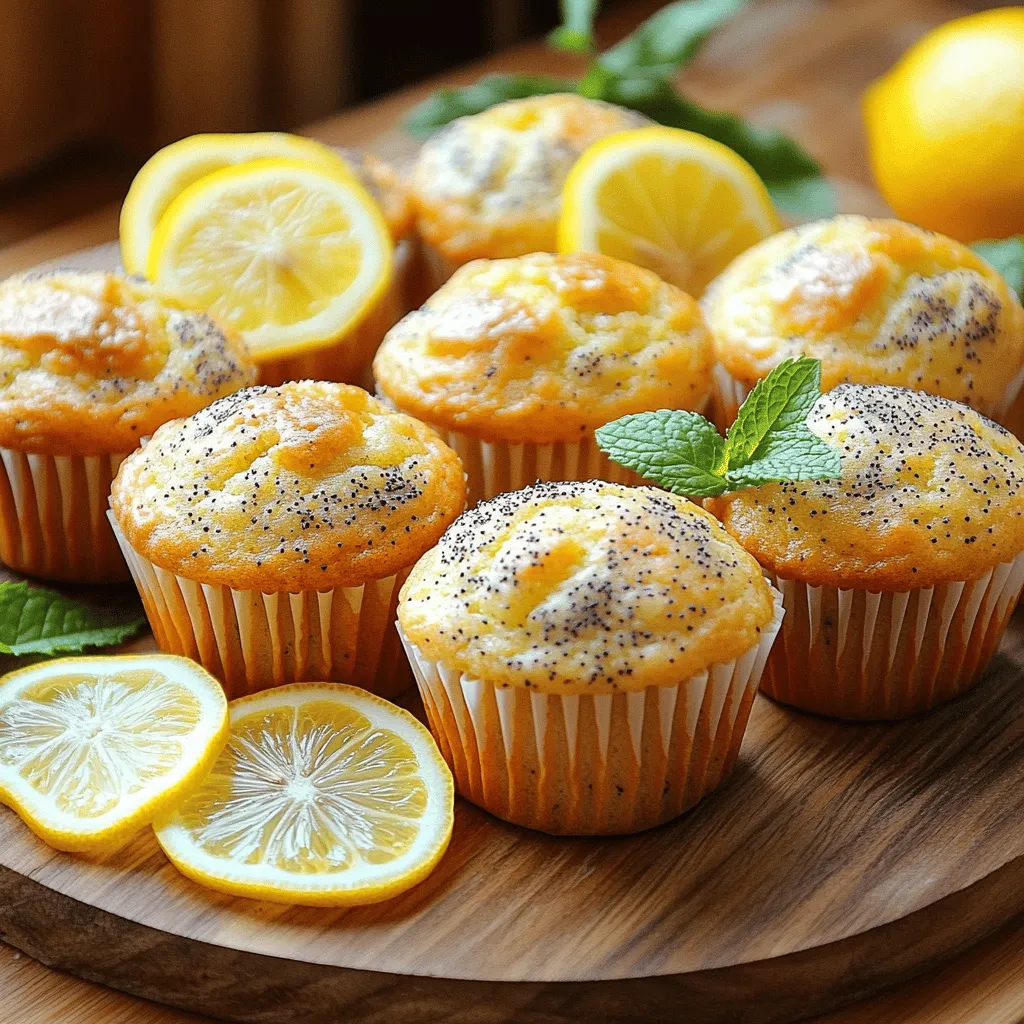 Die Hauptzutaten für unsere Zitronen-Mohn-Muffins sind einfach und leicht zu finden. Hier ist die Liste: - 1 ½ Tassen Weizenmehl - 1 Teelöffel Backpulver - ½ Teelöffel Natron - ¼ Teelöffel Salz - ¼ Tasse Mohnsamen - ½ Tasse Zucker - 2 große Eier - ½ Tasse Naturjoghurt - ⅓ Tasse Pflanzenöl - 1 Esslöffel Zitronenschale (von etwa 1 Zitrone) - 2 Esslöffel frischer Zitronensaft - 1 Teelöffel Vanilleextrakt Diese Zutaten ergeben eine perfekte Balance aus Süße und der frischen Zitronennote. Mohnsamen bringen einen tollen Crunch und einen nussigen Geschmack. Wenn Sie spezielle diätetische Anforderungen haben, können Sie einige Alternativen verwenden. Hier sind einige Optionen: - Glutenfreies Mehl: Verwenden Sie eine glutenfreie Mehlmischung. - Zuckerersatz: Ersetzen Sie Zucker durch Honig oder Stevia. - Eiersatz: Verwenden Sie einen Eiersatz wie Apfelmus oder Leinsamen. - Pflanzenjoghurt: Nutzen Sie pflanzlichen Joghurt für eine vegane Option. Diese Alternativen helfen, die Muffins an Ihre Bedürfnisse anzupassen, ohne den Geschmack zu verlieren. Die Nährwerte der Zutaten können variieren, aber hier sind einige allgemeine Informationen: - Weizenmehl: Eine gute Quelle für Kohlenhydrate und Ballaststoffe. - Eier: Reich an Proteinen und wichtigen Nährstoffen. - Zucker: Liefert Energie, jedoch in Maßen genießen. - Mohnsamen: Eine hervorragende Quelle für gesunde Fette und Mineralien. Diese Zutaten bieten eine Mischung aus Nährstoffen, die eine gesunde Ernährung unterstützen. Ich empfehle, die Muffins in Maßen zu genießen, um den besten Geschmack und die besten Nährstoffe zu erhalten. Für das vollständige Rezept schauen Sie sich bitte das [Full Recipe] an. Zuerst müssen wir den Ofen auf 175 °C (350 °F) vorheizen. Das hilft, die Muffins gleichmäßig zu backen. Nehmen Sie ein Muffinblech und legen Sie Papierförmchen hinein oder fetten Sie es leicht ein. Das sorgt dafür, dass die Muffins nicht kleben bleiben. Jetzt sind wir bereit, die Zutaten zusammenzustellen. In einer mittelgroßen Schüssel vermischen Sie die trockenen Zutaten. Dazu gehören: - 1 ½ Tassen Weizenmehl - 1 Teelöffel Backpulver - ½ Teelöffel Natron - ¼ Teelöffel Salz - ¼ Tasse Mohnsamen Verwenden Sie einen Schneebesen, um alles gut zu vermengen. In einer separaten großen Schüssel schlagen Sie den Zucker und die Eier mit einem elektrischen Mixer. Mixen Sie das Ganze 2-3 Minuten lang, bis es hell und schaumig ist. Fügen Sie dann hinzu: - ½ Tasse Naturjoghurt - ⅓ Tasse Pflanzenöl - 1 Esslöffel Zitronenschale - 2 Esslöffel frischer Zitronensaft - 1 Teelöffel Vanilleextrakt Rühren Sie alles gut zusammen, bis die Mischung glatt ist. Geben Sie nun die trockenen Zutaten nach und nach zur feuchten Mischung. Rühren Sie vorsichtig mit einem Spatel, bis alles verbunden ist. Es ist okay, wenn ein paar Klümpchen bleiben! Verteilen Sie den Teig gleichmäßig auf die Muffinförmchen. Füllen Sie jedes Förmchen etwa zu ⅔. Jetzt kommen die Muffins in den Ofen. Backen Sie sie 15-20 Minuten lang. Prüfen Sie mit einem Zahnstocher, ob sie fertig sind. Wenn der Zahnstocher sauber herauskommt, sind die Muffins perfekt. Lassen Sie die Muffins 5 Minuten in der Form abkühlen. Danach setzen Sie sie auf ein Kuchengitter, um vollständig auszukühlen. Zum Servieren können Sie die Muffins auf einem schönen Teller präsentieren. Garnieren Sie sie mit Zitronenscheiben und frischen Minzblättern. So sehen sie noch ansprechender aus! Für das vollständige Rezept schauen Sie bitte in den Abschnitt "Vollständiges Rezept". Beim Muffinbacken gibt es einige häufige Fehler, die den Genuss mindern können. Ein großer Fehler ist, den Teig zu stark zu rühren. Dadurch werden die Muffins zäh. Rühren Sie nur so lange, bis die Zutaten gerade verbunden sind. Ein weiterer Fehler ist die falsche Ofentemperatur. Stellen Sie sicher, dass Ihr Ofen vorgeheizt ist. Sonst bekommen Sie nicht die ideale Textur. Auch das Überfüllen der Förmchen kann zu einem Missgeschick führen. Füllen Sie die Förmchen nur bis zu zwei Dritteln. Um luftige Muffins zu erhalten, verwenden Sie frische Zutaten. Alte Backpulver und Natron verlieren ihre Wirkung. Zudem sollten Sie die Eier gut schlagen, damit Luft in die Mischung kommt. Verwenden Sie auch Joghurt oder Buttermilch. Diese Zutaten machen die Muffins feucht und fluffig. Achten Sie darauf, die Muffins nicht zu lange zu backen. Ein Zahnstocher sollte sauber herauskommen, aber die Muffins sind noch leicht weich. Frische Zitronen geben den besten Geschmack. Die Schale enthält viele Aromen. Sie können auch getrocknete Zitronenschalen verwenden. Diese sind jedoch weniger intensiv. Wenn Sie frische Zitronen verwenden, waschen Sie sie gründlich. Reiben Sie die Schale vorsichtig ab, ohne das weiße Innere. Der Saft ist ebenfalls wichtig. Er bringt die Säure und Frische. In der Regel sind zwei Esslöffel frischer Saft perfekt für dieses Rezept. Wenn Sie getrocknete Zitronen verwenden, passen Sie die Menge an, denn sie sind konzentrierter. Für das vollständige Rezept besuchen Sie die Seite mit dem Full Recipe. {{image_4}} Möchten Sie glutenfreie Muffins? Kein Problem! Verwenden Sie einfach glutenfreies Mehl. Ich empfehle eine Mischung aus Reismehl und Mandelmehl. Diese Mehle geben den Muffins eine tolle Textur. Halten Sie sich an das gleiche Rezept. Achten Sie darauf, dass die anderen Zutaten auch glutenfrei sind. Für eine vegane Version ersetzen Sie die Eier. Verwenden Sie Apfelmus oder Leinsamen. Mischen Sie einen Esslöffel Leinsamen mit drei Esslöffeln Wasser. Lassen Sie es kurz quellen. Die restlichen Zutaten bleiben gleich. Verwenden Sie pflanzlichen Joghurt, um die Feuchtigkeit zu erhalten. Sie werden die frischen Aromen lieben! Experimentieren Sie mit weiteren Zutaten! Fügen Sie Blaubeeren oder Himbeeren hinzu. Diese Früchte passen gut zu Zitrone. Auch Kokosraspeln sind eine leckere Ergänzung. Für einen besonderen Kick verwenden Sie Ingwer oder Kardamom. Diese Gewürze verleihen den Muffins eine spannende Note. Probieren Sie auch verschiedene Zuckersorten. Brauner Zucker bringt einen reichen Geschmack. Für das volle Rezept besuchen Sie den Abschnitt "Full Recipe". Um deine Zitronen-Mohn-Muffins frisch zu halten, lege sie in einen luftdichten Behälter. Du kannst auch ein Papiertuch hinzufügen, um Feuchtigkeit zu kontrollieren. Lagere sie bei Raumtemperatur. So bleiben sie für drei bis vier Tage lecker. Wenn du die Muffins länger aufbewahren möchtest, kannst du sie einfrieren. Lasse die Muffins zuerst vollständig abkühlen. Wickele jede Muffin einzeln in Frischhaltefolie. Leg sie dann in einen gefrierfesten Beutel. So bleiben sie bis zu drei Monate frisch. Wenn du sie essen möchtest, lasse sie einfach über Nacht im Kühlschrank auftauen. Hast du Muffins übrig? Du kannst sie in anderen Rezepten verwenden. Zerbrösele sie für einen Kuchenboden oder füge sie zu einem Frühstücksauflauf hinzu. Auch als Topping für Joghurt sind sie lecker. So vermeidest du Lebensmittelverschwendung und genießt neue Geschmackskombinationen. Zitronen-Mohn-Muffins halten sich bei Raumtemperatur etwa 2 bis 3 Tage. Sie bleiben frisch, wenn du sie in einem luftdichten Behälter aufbewahrst. Für längere Haltbarkeit empfehle ich, sie im Kühlschrank zu lagern. Dort können sie bis zu einer Woche frisch bleiben. Wenn du die Muffins einfrierst, halten sie bis zu 3 Monate. Achte darauf, sie gut einzuwickeln, um Gefrierbrand zu vermeiden. Ja, du kannst die Muffins im Voraus zubereiten. Du kannst den Teig bis zu 24 Stunden im Kühlschrank aufbewahren. Achte darauf, ihn gut abzudecken. So bleiben die Aromen frisch. Eine andere Methode ist, die Muffins vor dem Backen einzufrieren. Fülle die Muffinförmchen und friere sie ein. Backe sie dann direkt aus dem Gefrierfach. Du musst die Backzeit um einige Minuten verlängern. Der beste Weg, um Zitronen-Mohn-Muffins aufzuwärmen, ist, sie kurz im Ofen zu erhitzen. Stelle den Ofen auf 150 °C ein. Lege die Muffins auf ein Blech und backe sie für etwa 5 bis 10 Minuten. So bleiben sie saftig und warm. Alternativ kannst du auch die Mikrowelle verwenden. Erwärme sie für 15 bis 20 Sekunden. Pass auf, dass sie nicht zu heiß werden. - Weitere hilfreiche Tipps zur perfekten Zubereitung: - Verwende frische Zitronen für den besten Geschmack. - Mische die trockenen und feuchten Zutaten separat, um Klumpen zu vermeiden. - Überfülle die Muffinförmchen nicht; fülle sie nur bis zu ⅔ voll. - Lass die Muffins nach dem Backen 5 Minuten in der Form abkühlen, bevor du sie herausnimmst. Für die vollständige Anleitung und alle Zutaten schau dir das [Full Recipe] an. Zitronen-Mohn-Muffins sind lecker und einfach zu machen. Ich habe die Hauptzutaten, Alternativen für Diäten und Nährwerte besprochen. Die Schritt-für-Schritt-Anleitung macht das Backen leicht. Beachte die Tipps, um Fehler zu vermeiden und Muffins besonders luftig zu machen. Du hast auch viele Variationen, wie glutenfrei oder vegan. Halte sie frisch oder friere sie für später ein. Mit diesen Informationen wird dein Muffin-Backen ein Erfolg. Vertraue dir, und genieße die Zeit in der Küche!