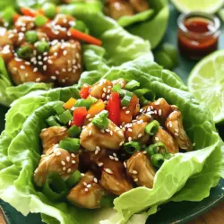 Für die perfekten Teriyaki Hähnchen-Lettuce-Wraps benötigst du: - 450 g Hähnchenbrustfilet, gewürfelt - 120 ml Teriyaki-Sauce - 1 Esslöffel Sesamöl - 1 Esslöffel frischer Ingwer, fein gehackt - 2 Knoblauchzehen, fein gehackt - 1 rote Paprika, fein gewürfelt - 1 Karotte, gerieben - 120 g Frühlingszwiebeln, gehackt - 1 Esslöffel Sesamsamen - 1 Kopf Butter- oder Eisbergsalat, Blätter separat - Sriracha oder Chilisauce (optional) - Limettenviertel (zum Servieren) Diese Zutaten geben deinem Gericht den vollen Teriyaki-Geschmack. Das Hähnchen ist zart und saftig. Die frischen Zutaten bringen Farbe und Textur. Um den Geschmack weiter zu verbessern, kannst du etwas frischen Koriander oder Minze hinzufügen. Diese Kräuter bieten einen frischen Kontrast. Auch einige Erdnüsse oder Cashewkerne bringen einen tollen Crunch. Für ein wenig mehr Schärfe kannst du frische Chili in Scheiben schneiden und hinzufügen. Wenn du eine spezielle Diät hast, gibt es tolle Alternativen. Für eine glutenfreie Version kannst du glutenfreie Teriyaki-Sauce verwenden. Vegetarier können das Hähnchen durch Tofu ersetzen. Achte darauf, den Tofu gut zu marinieren. Du kannst auch Blumenkohlreis anstelle von Hähnchen verwenden. So passt das Gericht gut in eine kohlenhydratarme Ernährung. Für die vollständige Zubereitung schau dir das Full Recipe an. Zuerst mariniere das gewürfelte Hähnchen in der Teriyaki-Sauce. Lege das Hähnchen in eine Schüssel und gieße die Sauce darüber. Stelle sicher, dass das Hähnchen gut bedeckt ist. Lass es für mindestens 15 Minuten ziehen. So nimmt das Hähnchen den vollen Geschmack auf. Um eine leckere Teriyaki-Sauce selbst zu machen, mische folgende Zutaten: 120 ml Sojasauce, 60 ml Honig, 1 Esslöffel Reisweinessig und 1 Esslöffel Maisstärke. Erhitze die Mischung in einem kleinen Topf. Rühre, bis sie dick wird. Diese Sauce ist frisch und lecker. Du kannst auch die gekaufte Sauce verwenden, wenn es schnell gehen soll. Erhitze das Sesamöl in einer großen Pfanne bei mittlerer Hitze. Gib den gehackten Knoblauch und den Ingwer hinzu. Brate sie etwa 30 Sekunden lang an, bis sie duften. Dann erhöhe die Hitze und füge das marinierte Hähnchen hinzu. Brate das Hähnchen 5-7 Minuten lang, bis es gar ist. Es sollte goldbraun sein. Gieße die Teriyaki-Sauce in die Pfanne. Mische alles gut. Jetzt ist es Zeit, die rote Paprika und die geriebene Karotte hinzuzufügen. Koche die Mischung für 3-4 Minuten. Das Gemüse sollte bissfest sein. Zum Schluss rühre die gehackten Frühlingszwiebeln und Sesamsamen unter. Fülle die Mischung in die Salatblätter. Presse frischen Limettensaft darauf. Das gibt extra Frische. Du kannst auch Sriracha für mehr Schärfe verwenden. So hast du ein schnelles und köstliches Gericht. Genieße die Teriyaki Chicken Lettuce Wraps! Die Garzeit für das Hähnchen ist entscheidend. Du willst zartes und saftiges Fleisch. Brate das Hähnchen 5-7 Minuten lang an. Achte darauf, es häufig zu wenden. Überprüfe die Innentemperatur. Sie sollte 75 Grad Celsius erreichen. So bleibt das Hähnchen perfekt durchgegart. Die Aromen machen dein Gericht besonders. Teriyaki-Sauce bringt Süße und Umami. Frischer Ingwer und Knoblauch sorgen für einen tollen Geschmack. Füge rote Paprika und Karotten hinzu, um die Textur zu verbessern. Sesamsamen runden das Ganze ab und geben einen nussigen Geschmack. Experimentiere mit zusätzlichen Gewürzen, um dein eigenes Aroma zu finden. Die Präsentation macht viel aus. Arrangiere die gefüllten Salatblätter auf einem großen Teller. Garniere sie mit Limettenvierteln. Stelle ein kleines Schälchen mit Sriracha daneben. So können deine Gäste nach Belieben dippen. Ein schön angerichtetes Gericht macht den Genuss noch größer. {{image_4}} Wenn du eine vegetarische Version der Lettuce-Wraps machen möchtest, ersetze das Hähnchen. Du kannst Tofu oder Tempeh verwenden. Diese Zutaten nehmen die Aromen gut auf. Schneide den Tofu in kleine Würfel und brate ihn wie das Hähnchen. Füge die Teriyaki-Sauce hinzu und koche alles gut durch. Gemüse wie Zucchini oder Pilze passen auch gut dazu. Neben Teriyaki-Sauce gibt es viele leckere Alternativen. Hoisin-Sauce bringt eine süße Note. Sojasauce mit etwas Honig sorgt für einen salzigen Geschmack. Für ein fruchtiges Aroma kannst du Ananas- oder Mango-Sauce verwenden. Experimentiere mit verschiedenen Saucen, um deinen Favoriten zu finden. Du kannst die Zutaten ganz nach deinem Geschmack anpassen. Füge frische Kräuter wie Koriander oder Minze hinzu. Diese geben den Wraps eine frische Note. Wenn du es schärfer magst, kannst du mehr Sriracha oder rote Chili verwenden. Für eine knusprige Textur füge Nüsse wie Erdnüsse oder Cashews hinzu. Diese Variationen machen die Wraps spannend und vielseitig. Wenn du Reste von den Teriyaki Hähnchen-Lettuce-Wraps hast, lagere sie in einem luftdichten Behälter. Stelle sicher, dass die Mischung und die Salatblätter getrennt sind. So bleibt die Frische der Blätter erhalten. Du kannst die Mischung auch abkühlen lassen, bevor du sie verstaut. So bleibt die Textur besser. Du kannst die Hähnchenmischung problemlos einfrieren. Fülle sie in einen gefrierfesten Beutel oder Behälter. Achte darauf, die Luft so gut wie möglich herauszudrücken. So bleibt der Geschmack frisch. Die Salatblätter solltest du jedoch nicht einfrieren, da sie ihre Knackigkeit verlieren. Im Kühlschrank bleiben die Reste etwa drei Tage frisch. Wenn du die Mischung eingefroren hast, ist sie bis zu drei Monate haltbar. Um die beste Qualität zu erhalten, genieße die Wraps möglichst bald. So schmecken sie am besten! Ja, du kannst die Teriyaki-Sauce ganz einfach selbst machen. Mische dafür Sojasauce, Honig, Mirin und Sesamöl. Erhitze die Mischung in einem Topf und lasse sie etwas eindicken. Füge frischen Ingwer und Knoblauch hinzu, um mehr Geschmack zu bekommen. Diese hausgemachte Sauce ist frisch und frei von Zusatzstoffen. Sie ist perfekt für deine Teriyaki Hähnchen-Lettuce-Wraps. Um deine Wraps schärfer zu machen, füge Sriracha oder Chilisauce hinzu. Du kannst auch frische Chilis oder rote Pfefferflocken verwenden. Diese Zutaten bringen den richtigen Kick. Schmecke die Mischung ab, bevor du sie in die Salatblätter gibst. So kannst du die Schärfe nach deinem Geschmack anpassen. Ja, es gibt glutenfreie Alternativen. Du kannst glutenfreie Sojasauce anstelle von normaler Sojasauce verwenden. Achte darauf, dass andere Zutaten, wie die Teriyaki-Sauce, ebenfalls glutenfrei sind. Viele Marken bieten jetzt glutenfreie Optionen an. So kannst du die Wraps genießen, ohne dir Sorgen um Gluten machen zu müssen. Bei Teriyaki-Hähnchen-Lettuce-Wraps sind hochwertige Zutaten das A und O. Du hast gelernt, wie du das Hähnchen marinierst und die Sauce herstellst. Tipps zu Garzeiten und Präsentation helfen dir, das Gericht perfekt zu machen. Ob vegetarisch oder mit verschiedenen Saucen, es gibt viele Variationen. Reste lassen sich einfach lagern und einfrieren. Die Wraps sind vielseitig und lecker. Viel Spaß beim Ausprobieren!