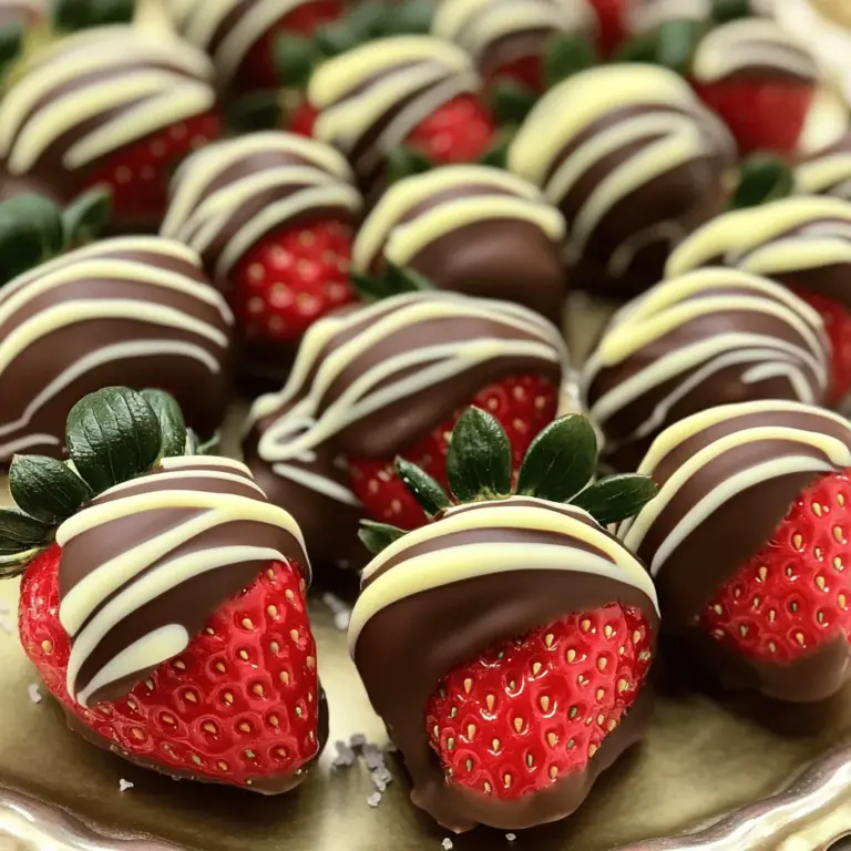 Für die schokoladenüberzogenen Erdbeeren brauchen Sie diese Hauptzutaten: - 450 g frische Erdbeeren, vorzugsweise mit grünen Stielen - 225 g Zartbitter-Schokolade (mindestens 70% Kakao) - 1 EL Kokosöl (optional, für eine glattere Konsistenz) Diese einfachen Zutaten sorgen für ein perfektes Ergebnis. Achten Sie darauf, die Erdbeeren frisch zu wählen. Sie sollten fest und rot sein. Um die Erdbeeren noch schöner zu machen, können Sie folgende Zutaten nutzen: - 120 g weiße Schokolade (zum Dekorieren, optional) - Meersalzflocken (zum Garnieren, optional) Die weiße Schokolade sorgt für einen schönen Kontrast. Ein Hauch von Meersalz hebt den Geschmack der Schokolade hervor. Die Wahl der richtigen Zutaten ist wichtig. Achten Sie auf: - Erdbeeren: Wählen Sie reife, saftige Erdbeeren. Sie sollten süß und fest sein. Die grünen Stiele helfen beim Halten. - Schokolade: Nutzen Sie hochwertige Zartbitter-Schokolade. Sie gibt den besten Geschmack. Schokolade mit mindestens 70% Kakao hat mehr Tiefe und weniger Zucker. Mit diesen Zutaten sind Sie bestens gerüstet, um köstliche Schokoladenüberzogene Erdbeeren zu machen. Für das vollständige Rezept schauen Sie sich bitte das Full Recipe an. Beginne mit frischen Erdbeeren. Wasche sie vorsichtig unter kaltem Wasser. Tupfe sie dann mit einem sauberen Tuch trocken. Es ist wichtig, dass die Erdbeeren ganz trocken sind. Feuchtigkeit kann verhindern, dass die Schokolade gut haftet. Nutze Erdbeeren mit grünen Stielen, sie sehen besser aus. Nimm die Zartbitter-Schokolade und breche sie in kleine Stücke. Gib sie in eine mikrowellengeeignete Schüssel. Füge das Kokosöl hinzu, um die Schokolade glatt zu machen. Schmelze die Schokolade in der Mikrowelle. Mache das in 30-Sekunden-Intervallen. Rühre die Schokolade zwischendurch um, bis sie ganz geschmolzen ist. Du kannst die Schokolade auch im Wasserbad schmelzen, wenn du das bevorzugst. Halte jede Erdbeere am grünen Stiel. Tauche die Erdbeere in die geschmolzene Schokolade. Drehe sie vorsichtig, damit sie gleichmäßig bedeckt wird. Lass überschüssige Schokolade abtropfen, bevor du sie auf ein Backblech legst. Verwende Backpapier, damit die Erdbeeren nicht festkleben. Wenn du magst, kannst du weiße Schokolade als Dekoration verwenden. Schmelze die weiße Schokolade auf die gleiche Weise. Nutze eine Gabel, um die weiße Schokolade in einem Zickzack über die Erdbeeren zu träufeln. Das sieht toll aus und macht die Erdbeeren noch leckerer. Jetzt ist es Zeit, die Erdbeeren zu kühlen. Stelle das Backblech in den Kühlschrank. Lass die Erdbeeren dort für etwa 30 Minuten. So wird die Schokolade fest und knackig. Danach sind deine schokoladenüberzogenen Erdbeeren bereit zum Genießen! Für das vollständige Rezept schaue bitte in die vorherige Sektion. Um die beste Schokoladenbeschichtung zu erzielen, gibt es einige einfache Tricks. Verwenden Sie frische Erdbeeren, da sie einen tollen Geschmack bieten. Die Schokolade sollte von guter Qualität sein. Achten Sie darauf, dass die Schokolade gleichmäßig geschmolzen ist. Drehen Sie die Erdbeeren beim Eintauchen leicht, um eine gleichmäßige Schicht zu erhalten. So bleibt der Geschmack intensiv und die Präsentation schön. Wasser ist der Feind der Schokolade. Selbst ein kleiner Wassertropfen kann die Schokolade klumpig machen. Achten Sie darauf, die Erdbeeren gründlich zu trocknen. Verwenden Sie einen sauberen, trockenen Tuch. Wenn Sie die Schokolade schmelzen, stellen Sie sicher, dass keine Feuchtigkeit in die Schüssel gelangt. Dies hilft, eine glatte und glänzende Schicht zu erhalten. Die Präsentation macht einen großen Unterschied. Arrangieren Sie die schokoladenüberzogenen Erdbeeren auf einer schönen Platte. Fügen Sie essbare Blumen oder frische Minze hinzu, um Farbe zu bringen. Ein Hauch von Meersalz auf der Schokolade hebt die Aromen hervor. Für einen besonderen Touch träufeln Sie weiße Schokolade in einem Zickzack-Muster darüber. Diese kleinen Details machen Ihre Erdbeeren zu einem echten Blickfang. {{image_4}} Ich finde, dass die Wahl zwischen weißer und Zartbitter-Schokolade viel ausmacht. Zartbitter-Schokolade hat einen reichen, tiefen Geschmack. Sie bietet eine tolle Balance zur Süße der Erdbeeren. Weiße Schokolade hingegen ist cremig und süß. Sie hebt die Frische der Erdbeeren hervor. Beide Optionen sind lecker, also probiere es einfach aus! Die Möglichkeiten für Toppings sind fast unbegrenzt. Du kannst gehackte Nüsse oder bunte Streusel verwenden. Auch Kokosraspeln sind eine tolle Idee. Für einen besonderen Touch, füge ein wenig Meersalz hinzu. Es bringt die Süße der Schokolade perfekt zur Geltung. Sei kreativ und kombiniere verschiedene Toppings, um deine Erdbeeren einzigartig zu machen! Wenn du auf deine Gesundheit achtest, gibt es Alternativen. Dunkle Schokolade hat weniger Zucker und mehr Antioxidantien. Du kannst auch zuckerfreie Schokolade ausprobieren. Für eine fruchtige Note, tauche die Erdbeeren in Joghurt statt in Schokolade. Diese Optionen sind lecker und gesünder. Sie helfen dir, die Freude an schokoladenüberzogenen Erdbeeren zu genießen, ohne ein schlechtes Gewissen zu haben. Schokoladenüberzogene Erdbeeren sind am besten frisch. Sie halten sich etwa 1 bis 2 Tage im Kühlschrank. Nach dieser Zeit können sie matschig werden. Die Schokolade kann auch anfangen, ihren Glanz zu verlieren. Wenn Sie sie länger lagern wollen, frieren Sie sie ein. So bleiben sie bis zu einem Monat frisch. Bewahren Sie die Erdbeeren in einem luftdichten Behälter auf. Ein solcher Behälter schützt sie vor Feuchtigkeit. Stellen Sie den Behälter in den Kühlschrank. Vermeiden Sie direkte Sonneneinstrahlung oder Wärmequellen. Die ideale Temperatur ist kühl, aber nicht zu kalt. Wenn Sie Reste haben, können Sie kreativ werden. Schneiden Sie die Erdbeeren in kleine Stücke und mischen Sie sie in Joghurt. Sie können auch einen Schokoladenfondue machen und die Erdbeeren erneut eintauchen. Eine andere Idee ist, die Erdbeeren in einen Smoothie zu geben. So nutzen Sie die Reste optimal und vermeiden Abfall. Für das vollständige Rezept und weitere Tipps schauen Sie sich das [Full Recipe] an. Die Zubereitung dauert etwa 15 Minuten. Die Kühlzeit beträgt weitere 30 Minuten. So sind die Erdbeeren in ungefähr 45 Minuten fertig. Ja, Sie können die Erdbeeren im Voraus zubereiten. Lagern Sie sie im Kühlschrank. So bleiben sie frisch und die Schokolade hart. Für diese Rezeptur empfehle ich Zartbitter-Schokolade mit mindestens 70% Kakao. Sie hat einen reichen Geschmack. Weiße Schokolade eignet sich auch gut als Dekoration. Das Rezept ergibt etwa 10 bis 12 schokoladenüberzogene Erdbeeren. Ideal für einen kleinen Snack oder ein Dessert. Schokoladenüberzogene Erdbeeren sind ein süßer Genuss. Sie bieten Antioxidantien aus der Schokolade und Vitamine aus den Erdbeeren. Genießen Sie sie in Maßen für eine gesunde Leckerei. Schokoladenüberzogene Erdbeeren sind einfach zuzubereiten und machen viel Spaß. Wir haben die besten Zutaten, Schritte und Tipps für ein tolles Ergebnis betrachtet. Von der Auswahl der Erdbeeren bis hin zu coolen Variationen konnten Sie alles lernen. Denken Sie daran, die Erdbeeren gut zu lagern und kreativ bei der Dekoration zu sein. Ihre Gäste werden begeistert sein! Diese süße Leckerei bringt Freude in jede Gelegenheit. Jetzt sind Sie bereit, selbst Schokoladenüberzogene Erdbeeren zu machen. Viel Spaß beim Ausprobieren!