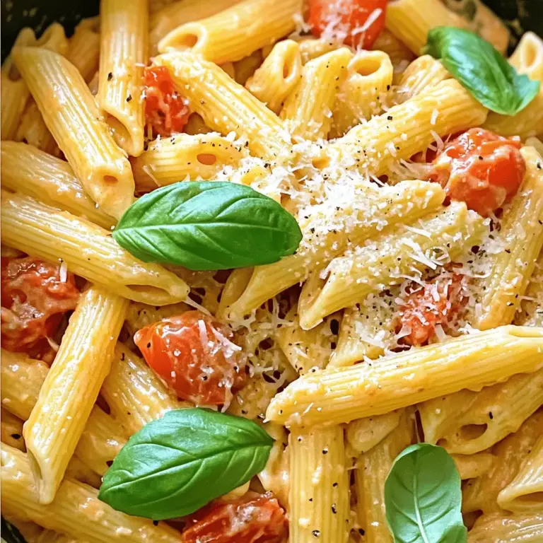 Um die besten Ein-Pfanne-Cremigen Tomatennudeln zu kochen, brauchst du: - 340 g (12 oz) Pasta (Penne oder Fusilli) - 1 Dose (800 g) zerdrückte Tomaten - 1 mittelgroße Zwiebel, fein gehackt - 3 Knoblauchzehen, zerdrückt - 240 ml (1 Tasse) Gemüsebrühe - 240 ml (1 Tasse) Sahne oder Kokosnusscreme - 1 Teelöffel getrocknetes Basilikum - 1 Teelöffel getrockneter Oregano - 1/2 Teelöffel rote Pfefferflocken (optional, für Schärfe) - 2 Esslöffel Olivenöl - Salz und Pfeffer nach Geschmack - Frische Basilikumblätter zur Garnitur - Geriebener Parmesan (optional, zum Servieren) Diese Zutaten ergeben eine cremige und leckere Mahlzeit, die einfach zuzubereiten ist. Für eine glutenfreie Variante kannst du glutenfreie Pasta verwenden. Möchtest du eine vegane Option? Nutze Kokosnusscreme statt Sahne und lasse den Parmesan weg. Du kannst auch andere Gemüsebrühen ausprobieren, die zu deinem Geschmack passen. Wenn du mehr Gemüse magst, füge Spinat oder Zucchini hinzu. Wähle frische Produkte für den besten Geschmack. Achte darauf, dass die Tomaten von guter Qualität sind. Sie sollten reif und saftig sein. Frische Kräuter wie Basilikum geben den Nudeln mehr Aroma. Bei der Sahne kannst du eine leichte oder fettreduzierte Variante wählen, wenn du das möchtest. Sohold du die Zutaten richtig wählst, wird deine Mahlzeit noch besser. Für die vollständigen Schritte zur Zubereitung schau dir die [Full Recipe] an. Um Ein-Pfanne-Cremige Tomatennudeln zu machen, brauchst du nur einen Topf. Du erhitzt Öl, brätst Zwiebel und Knoblauch, und fügst dann die Tomaten hinzu. Die Pasta kocht direkt in dieser leckeren Soße. Am Ende gibst du die Sahne dazu. Das Essen ist einfach und schnell. 1. Öl erhitzen: Starte mit zwei Esslöffeln Olivenöl in einer großen Pfanne. Erhitze es bei mittlerer Hitze. 2. Zwiebel dünsten: Füge die fein gehackte Zwiebel hinzu. Dünste sie für 3-4 Minuten, bis sie weich ist. 3. Knoblauch und Gewürze: Gib die zerdrückten Knoblauchzehen und die optionalen roten Pfefferflocken dazu. Brate alles für 1-2 Minuten an, bis der Knoblauch duftet. 4. Tomaten und Brühe: Gieße die zerdrückten Tomaten und die Gemüsebrühe in die Pfanne. Rühre das getrocknete Basilikum und den Oregano unter. Lass alles leicht köcheln. 1. Pasta hinzufügen: Sobald die Soße köchelt, gib die trockene Pasta in die Pfanne. Rühre gut um. 2. Kochen: Decke die Pfanne ab und reduziere die Hitze. Koche die Pasta laut Packungsanweisung, meistens 10-12 Minuten. Rühre ab und zu um, damit sie nicht anklebt. 3. Sahne einrühren: Wenn die Pasta gar ist, gieße die Sahne oder Kokosnusscreme hinein. Rühre gut um und lass die Soße für weitere 2-3 Minuten köcheln. 4. Abschmecken: Schmecke das Gericht ab. Füge mehr Salz oder Pfeffer hinzu, wenn nötig. Für das vollständige Rezept, schau dir die [Full Recipe] an. Um die beste cremige Konsistenz zu bekommen, achte auf die Sahne. Füge sie am Ende hinzu, wenn die Pasta fast fertig ist. Rühre gut um, damit sich die Sahne gut verteilt. Wenn die Soße zu dick ist, gib etwas Gemüsebrühe dazu. Das macht die Soße leichter und cremiger. Um ein Ankleben der Pasta zu verhindern, rühre die Nudeln während des Kochens oft um. Das ist wichtig, besonders in den ersten Minuten. Achte darauf, genug Flüssigkeit in der Pfanne zu haben. Wenn du siehst, dass die Flüssigkeit zu stark verdampft, füge etwas Brühe hinzu. Das hält die Pasta locker und weich. Du kannst das Rezept nach deinem Geschmack anpassen. Wenn du es schärfer magst, füge mehr rote Pfefferflocken hinzu. Für mehr Frische verwende frische Kräuter, wie Basilikum oder Petersilie. Du kannst auch etwas Zitronensaft für eine saftige Note hinzufügen. Das sind einfache Wege, um deinen eigenen Geschmack zu finden und die Ein-Pfanne-Cremige Tomatennudeln zu einem Hit zu machen. {{image_4}} Wenn du eine vegetarische oder vegane Version der Ein-Pfanne-Cremigen Tomatennudeln machen möchtest, gibt es einfache Lösungen. Statt Sahne kannst du pflanzliche Alternativen wie Kokosnusscreme oder Hafercreme verwenden. Diese geben einen tollen Geschmack und eine gute Textur. Du kannst auch veganen Parmesan verwenden oder ihn ganz weglassen. Die Nudeln bleiben lecker und cremig! Gemüse macht das Gericht bunter und gesünder. Du kannst Spinat, Zucchini oder Paprika hinzufügen. Das Gemüse kochst du einfach zusammen mit der Pasta. Achte darauf, dass du das Gemüse in kleine Stücke schneidest. So garen sie schneller und passen gut zu den Nudeln. Dies gibt dir eine nahrhafte Mahlzeit voller Vitamine. Für mehr Geschmack kannst du die Schärfe variieren. Wenn du es gerne scharf magst, füge mehr rote Pfefferflocken hinzu. Du kannst auch Chili-Pulver oder frische Chilis verwenden. Für eine milde Variante lasse die scharfen Zutaten einfach weg. So hat jeder die Möglichkeit, das Gericht nach seinem Geschmack anzupassen. Um die restlichen Ein-Pfanne-Cremige Tomatennudeln gut zu lagern, folge diesen einfachen Schritten: - Lass die Nudeln vollständig abkühlen. - Gib sie in einen luftdichten Behälter. - Stelle sicher, dass der Behälter gut verschlossen ist. So bleiben die Nudeln frisch und lecker. Vermeide es, die Nudeln bei Raumtemperatur aufzubewahren. Sie sollten immer im Kühlschrank sein. Wenn du die Nudeln wieder aufwärmen möchtest, gibt es ein paar Tricks: - Nutze eine Pfanne oder Mikrowelle zum Erwärmen. - Füge einen Schuss Wasser oder Brühe hinzu. - Rühre die Nudeln gut um, damit sie gleichmäßig warm werden. Das bringt die Cremigkeit zurück. Erwärme die Nudeln nur bis sie heiß sind, um die Textur zu erhalten. Die Haltbarkeit ist wichtig, um die Qualität zu bewahren: - Im Kühlschrank bleiben die Nudeln 3 bis 4 Tage frisch. - Im Gefrierschrank halten sie bis zu 2 Monate. Um die Nudeln einzufrieren, teile sie in Portionen auf. So hast du immer eine schnelle Mahlzeit bereit. Achte darauf, sie gut zu verpacken, um Gefrierbrand zu vermeiden. Die Pasta ist in der Regel nach 10 bis 12 Minuten gar. Achte darauf, die Pasta gelegentlich umzurühren. So verhinderst du, dass sie zusammenklebt. Probiere die Pasta, um sicherzustellen, dass sie al dente ist. Das heißt, sie sollte weich, aber noch einen leichten Biss haben. Ja, du kannst die Sahne durch Kokosnusscreme ersetzen. Diese gibt einen tollen Geschmack. Du kannst auch Mandel- oder Hafercreme verwenden. Diese Alternativen machen das Gericht vegan und leicht. Achte darauf, die Menge gleich zu halten, um die cremige Konsistenz zu bewahren. Ja, du kannst die Zwiebeln und den Knoblauch im Voraus hacken. Auch die Tomatensoße kannst du vorher zubereiten. Lagere alles in luftdichten Behältern im Kühlschrank. Wenn du bereit bist zu kochen, musst du nur noch die Pasta hinzufügen. So sparst du Zeit, wenn du das Gericht zubereitest. Für die vollständige Anleitung schau dir das [Full Recipe] an. Die Ein-Pfanne-Cremigen Tomatennudeln sind einfach und lecker. Wir haben die Zutaten und ihre Alternativen besprochen. Du hast gelernt, wie du die Soße und Pasta im selben Topf zubereiten kannst. Tipps helfen dir, die perfekte Konsistenz zu erreichen und das Ankleben zu vermeiden. Denk auch an Variationen mit Gemüse und Gewürzen. Richtig lagern und aufwärmen macht die Reste lange haltbar. Mit diesen Methoden kochst du schnell eine köstliche Mahlzeit, die jedem schmeckt. Guten Appetit!