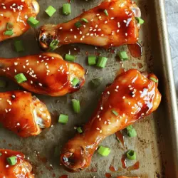 Für die süßen und würzigen Hähnchenschenkel benötigen Sie: - 8 Hähnchenschenkel - 60 ml Honig - 30 ml Sojasauce - 30 ml Sriracha-Sauce (nach Geschmack anpassen) - 15 ml Dijon-Senf - 3 Knoblauchzehen, fein gehackt - 1 Teelöffel gemahlener Ingwer - Salz und Pfeffer nach Geschmack - 15 ml Sesamöl - 15 ml Apfelessig Diese Zutaten sorgen für einen tollen Geschmack. Die Kombination aus Honig und Sriracha gibt den Hähnchenschenkeln die perfekte Balance zwischen süß und scharf. Die Marinade ist der Schlüssel zu diesen Hähnchenschenkeln. Sie sollten alle flüssigen Zutaten gründlich vermischen. Das sorgt für einen gleichmäßigen Geschmack. - Honig bringt Süße. - Sojasauce gibt Tiefe. - Sriracha fügt Schärfe hinzu. - Dijon-Senf sorgt für einen leichten Biss. - Knoblauch und Ingwer bringen frische Aromen. - Sesamöl fügt einen nussigen Geschmack hinzu. - Apfelessig bringt eine fruchtige Säure. Die Mischung wird in die Hähnchenschenkel einmassiert. So ziehen die Aromen gut ein. Lassen Sie die Schenkel mindestens 30 Minuten marinieren. Je länger, desto besser! Die Garnierungen sind das i-Tüpfelchen. Sie machen die Hähnchenschenkel nicht nur schön, sondern auch lecker. - 2 Frühlingszwiebeln, gehackt - Sesamkörner Die Frühlingszwiebeln bringen Frische. Die Sesamkörner fügen Crunch hinzu. Streuen Sie beides großzügig über die fertigen Hähnchenschenkel. So sehen sie toll aus und schmecken noch besser! Für das vollständige Rezept schauen Sie bitte auf die [Full Recipe]. Um die Marinade vorzubereiten, mische ich zuerst Honig, Sojasauce und Sriracha. Diese Zutaten geben den Hähnchenschenkeln ihren süßen und scharfen Geschmack. Ich füge dann Dijon-Senf, gehackten Knoblauch und gemahlenen Ingwer hinzu. Diese Zutaten bringen Tiefe und Aroma in die Marinade. Zum Schluss gebe ich Sesamöl, Apfelessig, Salz und Pfeffer dazu. Ich rühre alles gut um, bis die Mischung glatt ist. Ich lege die Hähnchenschenkel in einen großen Gefrierbeutel oder eine Schüssel. Dann gieße ich die Marinade über das Hähnchen. Es ist wichtig, dass jedes Stück gut bedeckt ist. Ich verschließe den Beutel oder decke die Schüssel ab. Dann stelle ich das Ganze für mindestens 30 Minuten in den Kühlschrank. Wenn ich mehr Zeit habe, lasse ich es bis zu 2 Stunden marinieren. So zieht der Geschmack richtig ein. Ich heize den Ofen auf 200°C vor. Während der Ofen vorheizt, lege ich ein Backblech mit Aluminiumfolie aus. Ich stelle einen Kühlrost darauf, damit das Fett abtropfen kann. Dann platziere ich die marinierten Hähnchenschenkel auf dem Rost. Es ist wichtig, dass sie sich nicht berühren. Ich backe sie für 35-40 Minuten, bis sie goldbraun sind. Die Innentemperatur sollte 75°C erreichen. In den letzten 10 Minuten baste ich die Hähnchenschenkel mit der restlichen Marinade. Nach dem Garen lasse ich sie 5 Minuten ruhen. Zum Schluss garniere ich sie mit Frühlingszwiebeln und Sesamkörnern. Das ist der Weg zu perfekten süßen und würzigen Hähnchenschenkeln! Für das vollständige Rezept, siehe [Full Recipe]. Die Marinierzeit ist wichtig für den Geschmack der Hähnchenschenkel. Ich empfehle, sie mindestens 30 Minuten im Kühlschrank zu lassen. Wenn Sie Zeit haben, marinieren Sie sie bis zu 2 Stunden. So ziehen die Aromen besser ein und das Fleisch wird zart. Die richtige Temperatur ist wichtig. Heizen Sie den Ofen auf 200°C vor. Die Hähnchenschenkel brauchen etwa 35 bis 40 Minuten. Verwenden Sie ein Fleischthermometer, um sicherzustellen, dass die Innentemperatur 75°C erreicht. So sind sie perfekt durchgegart und saftig. Wenn Sie einen Grill haben, probieren Sie es dort! Grillen bringt ein tolles Aroma. Marinieren Sie die Hähnchenschenkel wie gewohnt. Heizen Sie den Grill auf mittlere Hitze vor und grillen Sie die Schenkel für etwa 20 bis 25 Minuten. Wenden Sie sie regelmäßig, damit sie gleichmäßig garen. Für das vollständige Rezept schauen Sie bitte hier: [Full Recipe]. {{image_4}} Süßigkeiten bringen einen tollen Geschmack zu den Hähnchenschenkeln. Ich liebe es, Ananas oder Pfirsiche hinzuzufügen. Diese Früchte machen das Gericht fruchtig und süß. Sie können frische oder Dosenfrüchte verwenden. Schneiden Sie die Ananas oder Pfirsiche in kleine Stücke. Fügen Sie sie zur Marinade hinzu oder legen Sie sie während des Backens auf die Hähnchenschenkel. Das sorgt für eine leckere, karamellisierte Note. Die Schärfe macht das Gericht spannend. Sie können den Schärfegrad leicht anpassen. Wenn Sie es milder mögen, reduzieren Sie die Sriracha-Sauce. Fügen Sie stattdessen etwas Honig hinzu, um die Süße zu verstärken. Für mehr Schärfe können Sie frische Chilischoten oder Cayennepfeffer verwenden. Experimentieren Sie mit verschiedenen Schärfegraden, um Ihre perfekte Mischung zu finden. Wenn Sie eine vegetarische oder vegane Option möchten, gibt es tolle Alternativen. Ersetzen Sie die Hähnchenschenkel durch Tofu oder Tempeh. Marinieren Sie diese wie im Rezept beschrieben. Achten Sie darauf, den Tofu gut zu pressen, damit er die Marinade aufnimmt. Eine andere Option ist, Gemüse wie Blumenkohl oder Zucchini zu verwenden. Diese können ebenfalls gebacken werden und nehmen den süßen und würzigen Geschmack auf. Die Hähnchenschenkel sollten in einem luftdichten Behälter aufbewahrt werden. So bleiben sie frisch. Lagern Sie sie im Kühlschrank. Frisch zubereitete Hähnchenschenkel halten sich etwa drei bis vier Tage. Wenn Sie sie länger aufbewahren möchten, sollten Sie sie einfrieren. Wenn Sie die Hähnchenschenkel länger aufbewahren möchten, frieren Sie sie ein. Stellen Sie sicher, dass sie gut verpackt sind. Verwenden Sie Gefrierbeutel oder luftdichte Behälter. So vermeiden Sie Gefrierbrand. Die Schenkel können bis zu drei Monate im Gefrierfach bleiben. Zum Auftauen legen Sie sie einfach über Nacht in den Kühlschrank. Das Aufwärmen der Hähnchenschenkel ist einfach. Sie können sie im Ofen auf 180°C (350°F) aufwärmen. Legen Sie die Schenkel auf ein Backblech und decken Sie sie mit Folie ab. So bleiben sie saftig. Nach etwa 15-20 Minuten sind sie warm. Alternativ können Sie die Schenkel auch in der Mikrowelle aufwärmen. Achten Sie darauf, sie gleichmäßig zu erhitzen, um die beste Textur zu erhalten. Für besten Geschmack marinieren Sie die Hähnchenschenkel mindestens 30 Minuten. Wenn Sie mehr Zeit haben, lassen Sie sie bis zu 2 Stunden im Kühlschrank. Längeres Marinieren macht das Fleisch zarter und voller Geschmack. Die Marinade zieht besser ein und verbindet sich gut mit dem Hähnchen. Ja, die Hähnchenschenkel lassen sich wunderbar im Air Fryer zubereiten! Stellen Sie die Temperatur auf 200°C ein. Die Garzeit beträgt etwa 25 bis 30 Minuten. Wenden Sie die Schenkel nach der Hälfte der Zeit. So werden sie schön knusprig und bleiben saftig. Einige leckere Beilagen sind: - Gebratene Reisgerichte - Knusprige Pommes frites - Frischer grüner Salat - Gegrilltes Gemüse - Kartoffelpüree Diese Beilagen ergänzen die Aromen der Hähnchenschenkel perfekt! Experimentieren Sie mit verschiedenen Kombinationen für ein tolles Essen. Besuchen Sie auch das [Full Recipe] für eine detaillierte Anleitung! Zusammenfassend habe ich die wichtigsten Zutaten und Schritte zur Zubereitung von Hähnchenschenkeln vorgestellt. Ich habe auch Tipps gegeben, um sie perfekt zu marinieren und zuzubereiten. Viele Variationen sind möglich, egal ob süß oder scharf. Außerdem habe ich Lagerinformationen und häufige Fragen beantwortet. Die Hauptsache ist, Spaß beim Kochen zu haben. Experimentiere mit verschiedenen Aromen und genieße deine Mahlzeiten. Viel Erfolg in der Küche!
