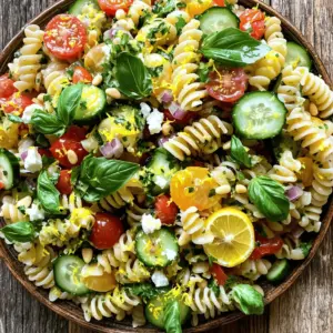 Für einen leckeren Zitronen-Basilikum-Pasta-Salat benötigst du folgende Hauptzutaten: - 225 g Fusilli oder Penne Pasta - 240 ml Kirschtomaten, halbiert - 240 ml Gurken, gewürfelt - 1/2 rote Zwiebel, fein gehackt - 240 ml frische Basilikumblätter, grob gehackt - 60 g Feta-Käse, zerbröselt Diese Zutaten bilden die Basis für einen frischen und köstlichen Salat. Die Pasta bringt Fülle, während die Kirschtomaten und Gurken für Knackigkeit sorgen. Die Gewürze und zusätzlichen Zutaten sind wichtig für den Geschmack. Du brauchst: - 60 ml Olivenöl - 45 ml frischer Zitronensaft - 1 Teelöffel Zitronenschale - Salz und Pfeffer nach Geschmack - Optional: 60 ml geröstete Pinienkerne für zusätzlichen Crunch Das Olivenöl und der Zitronensaft machen das Dressing leicht und spritzig. Die Zitronenschale fügt ein zusätzliches Aroma hinzu. Um den besten Geschmack zu erreichen, achte auf frische Zutaten. Hier sind einige Tipps: - Kaufe frisches Gemüse, das fest und glänzend aussieht. - Wähle aromatische Basilikumblätter, die intensiv riechen. - Nutze hochwertiges Olivenöl für einen besseren Geschmack. - Achte darauf, dass der Feta-Käse frisch und nicht bröckelig ist. Mit diesen Tipps stellst du sicher, dass dein Zitronen-Basilikum-Pasta-Salat frisch und einladend ist. Für die vollständige Zubereitung, sieh dir das [Full Recipe] an. Um die Pasta richtig zu kochen, bringe zuerst einen großen Topf mit Wasser zum Kochen. Füge reichlich Salz hinzu. Gib die Fusilli oder Penne hinein und koche sie laut Verpackungsanweisung al dente. Das bedeutet, sie sollten fest, aber nicht hart sein. Nach dem Kochen gieße die Pasta ab und spüle sie unter kaltem Wasser ab. Dies stoppt den Kochprozess und hält die Pasta frisch. Lass sie dann in einer Schüssel stehen. Während die Pasta kocht, bereite das Gemüse vor. Wasche die Kirschtomaten und schneide sie in Hälften. Würfle die Gurken in kleine Stücke. Hacke die rote Zwiebel fein. Alle vorbereiteten Zutaten kommen in eine große Schüssel. So hast du alles bereit, wenn die Pasta fertig ist. Jetzt ist es Zeit, das Dressing zu machen. Nimm eine kleine Schüssel und mische das Olivenöl, den Zitronensaft und die Zitronenschale. Füge Salz und Pfeffer hinzu. Verwende einen Schneebesen, um alles gut zu vermengen. Das Dressing sollte schön glatt sein. Es bringt frischen Geschmack in den Salat. Wenn die Pasta abgekühlt ist, gib sie zu dem Gemüse in die große Schüssel. Gieße das Dressing darüber. Jetzt kommt der knifflige Teil: Mische alles vorsichtig. Verwende einen großen Löffel und hebe die Zutaten sanft. Achte darauf, die Pasta nicht zu zerbrechen. Du willst, dass alles gut verteilt ist. Lass den Salat für mindestens 30 Minuten im Kühlschrank ziehen. So können die Aromen sich gut vermischen. Das ist ein wichtiger Schritt. Je länger der Salat zieht, desto besser wird er schmecken. Vor dem Servieren streue die gerösteten Pinienkerne darüber. Sie geben einen tollen Crunch. Du kannst auch jeden Teller mit einem kleinen Basilikumblatt garnieren. Das sieht hübsch aus und macht Lust auf mehr. Jetzt ist dein Zitronen-Basilikum-Pasta-Salat bereit zum Genießen! Wenn du mehr Details und den gesamten Prozess sehen möchtest, schaue dir das [Full Recipe] an. Sie können den Geschmack dieses Salats anpassen. Fügen Sie Avocado für Cremigkeit hinzu. Oliven oder Artischocken bringen einen tollen Geschmack. Wenn Sie es schärfer mögen, probieren Sie Chili-Flocken. Für einen süßeren Geschmack können Sie Honig ins Dressing geben. Experimentieren Sie mit verschiedenen Käsesorten wie Parmesan oder Ziegenkäse. So wird Ihr Zitronen-Basilikum-Pasta-Salat noch interessanter. Ein häufiges Missverständnis ist, die Pasta zu weich zu kochen. Achten Sie darauf, sie al dente zu kochen. So bleibt die Pasta bissfest. Ein weiterer Fehler ist, den Salat nicht genug zu kühlen. Lassen Sie ihn mindestens 30 Minuten im Kühlschrank. So entfalten sich die Aromen besser. Manchmal vergessen wir auch das Würzen. Schmecken Sie das Dressing immer ab. Es kann mehr Salz oder Pfeffer benötigen. Beginnen Sie mit frischen Zutaten. Die Qualität von Gemüse und Kräutern macht einen großen Unterschied. Schneiden Sie das Gemüse gleichmäßig. So sieht der Salat besser aus. Verwenden Sie eine große Schüssel, um alles zu vermengen. Das macht es einfacher, die Pasta und das Gemüse gut zu kombinieren. Zum Servieren können Sie den Salat mit frischem Basilikum garnieren. Das sieht nicht nur schön aus, sondern schmeckt auch frisch. {{image_4}} Wenn du eine vegetarische Variante des Zitronen-Basilikum-Pasta-Salats möchtest, gibt es viele Optionen. Du kannst die Kirschtomaten durch Paprika ersetzen. Diese geben einen süßen und knackigen Biss. Auch Avocado ist eine tolle Ergänzung. Sie bringt Cremigkeit und gesunde Fette in den Salat. Möchtest du mehr Textur? Probiere geröstete Kichererbsen oder Artischockenherzen. Sie fügen Protein hinzu und machen den Salat noch sättigender. Für eine glutenfreie Option kannst du glutenfreie Pasta verwenden. Es gibt viele Sorten, die gut schmecken. Reis-, Linsen- oder Kichererbsennudeln sind eine gute Wahl. Sie sind nahrhaft und behalten die Form gut. Achte darauf, die Kochzeit auf das Paket zu überprüfen. So wird die Pasta perfekt. Die Saison kann deinen Salat stark beeinflussen. Im Frühling sind Spargel und Erbsen frisch. Diese kannst du leicht blanchieren und hinzugeben. Im Sommer sind Zucchini und Paprika ideal. Sie bringen Farbe und Frische. Im Herbst sind geröstete Kürbiswürfel eine besondere Note. Sie passen gut zu den Zitronen- und Basilikum-Aromen. Im Winter sind Rucola oder Grünkohl tolle Ergänzungen. Sie sind herzhaft und geben einen schönen Kontrast. Um den Zitronen-Basilikum-Pasta-Salat frisch zu halten, lagere ihn in einem luftdichten Behälter. Achte darauf, dass der Behälter gut verschlossen ist. Stelle sicher, dass der Salat nicht in der Nähe von stark riechenden Lebensmitteln aufbewahrt wird. Der frische Geschmack bleibt so besser erhalten. Der Salat bleibt im Kühlschrank etwa 3 bis 5 Tage frisch. Am besten isst du ihn innerhalb von 2 bis 3 Tagen. Überprüfe immer auf Anzeichen von Verderb, wie einen schlechten Geruch oder eine schleimige Textur. Wenn du den Salat länger aufbewahren möchtest, kannst du die Zutaten getrennt lagern. Es wird nicht empfohlen, den Zitronen-Basilikum-Pasta-Salat aufzuwärmen. Dieser Salat schmeckt am besten kalt. Wenn du die Pasta jedoch etwas aufwärmen möchtest, mach das vorsichtig in der Mikrowelle. Achte darauf, dass du das Gemüse nicht zu lange erhitzt, damit es knackig bleibt. Der Zitronen-Basilikum-Pasta-Salat bleibt im Kühlschrank etwa 3 bis 5 Tage frisch. Achte darauf, ihn in einem luftdichten Behälter zu lagern. So bleibt er länger lecker. Überprüfe vor dem Essen, ob der Salat noch gut aussieht und riecht. Ja, du kannst diesen Salat gut im Voraus zubereiten. Er schmeckt sogar besser, wenn die Aromen Zeit zum Mischen haben. Bereite ihn bis zu 24 Stunden vor dem Servieren zu. Lagere ihn im Kühlschrank, bis du bereit bist, ihn zu genießen. Einige tolle Ergänzungen sind: - Gegrilltes Hühnchen für mehr Protein - Avocado für Cremigkeit - Oliven für einen salzigen Kick - Frische Kräuter wie Petersilie oder Minze Diese Zutaten können dem Salat mehr Tiefe und Geschmack verleihen. Ja, der Salat ist kinderfreundlich. Die bunten Farben und der frische Geschmack sprechen die meisten Kinder an. Du kannst die Zwiebeln reduzieren, falls sie zu scharf sind. Feta kann durch milden Käse ersetzt werden. Ja, du kannst einige Anpassungen vornehmen, um weniger Kalorien zu haben. Verwende weniger Olivenöl oder tausche es gegen Joghurt aus. Du kannst auch die Menge an Feta reduzieren oder ganz weglassen. Ersetze die Pasta durch Zucchini-Nudeln für eine kalorienärmere Option. Probiere verschiedene Varianten und finde deinen Favoriten! Für das vollständige Rezept besuche die Seite mit dem Full Recipe. Zusammenfassend hast du erfahren, wie man einen köstlichen Zitronen-Basilikum-Pasta-Salat zubereitet. Wir haben die besten Zutaten, die Zubereitungsschritte und hilfreiche Tipps betrachtet. Du kannst auch Variationen ausprobieren, um das Rezept anzupassen. Halte deinen Salat frisch mit den richtigen Lagerhinweisen. Denke daran, dass frische Zutaten den Geschmack stark verbessern. Mit diesem Wissen bereitest du einen tollen Salat zu, der jeden begeistert. Viel Spaß beim Kochen und Genießen!
