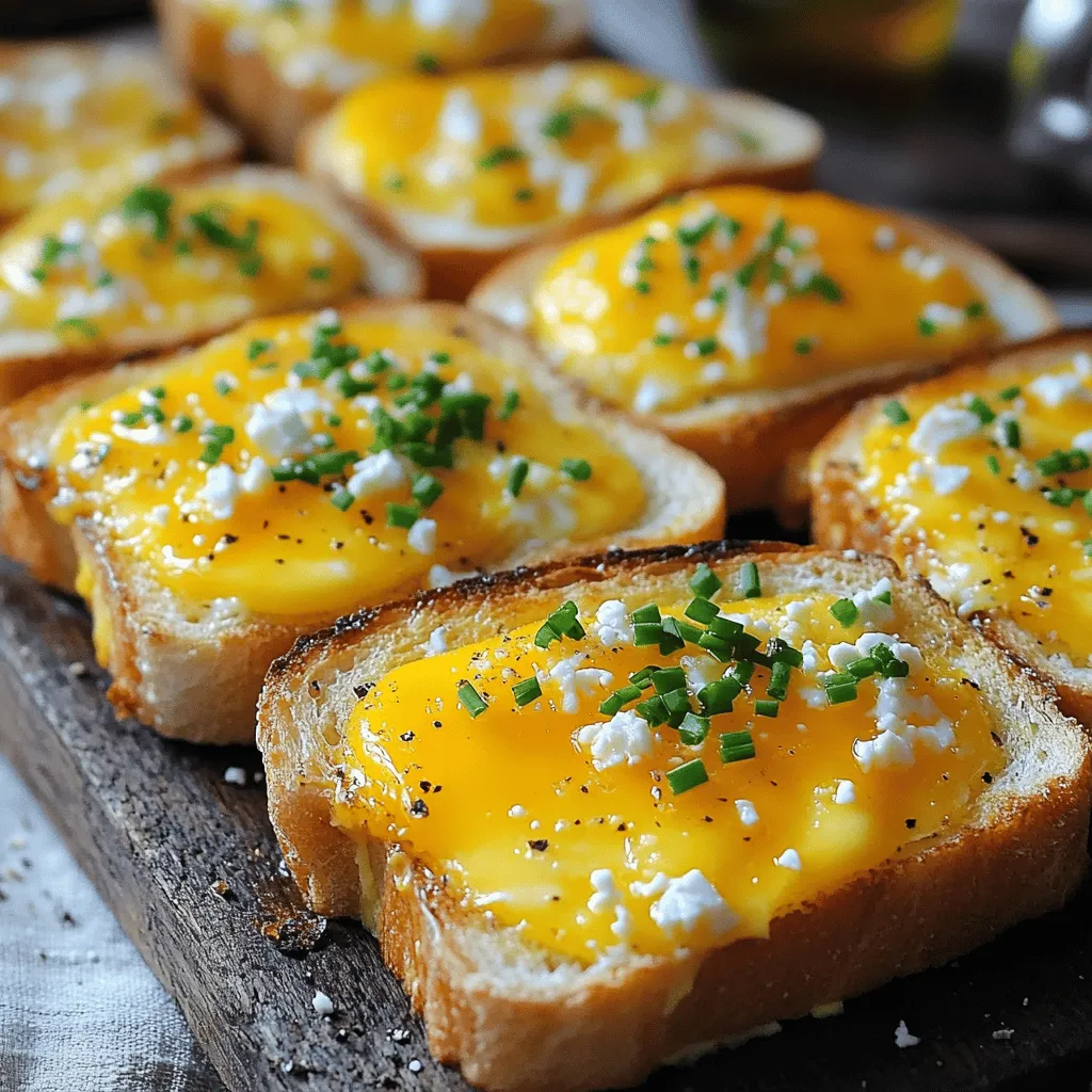 Für dieses leckere Gericht brauchst du folgende Zutaten: - 4 Scheiben dickes Sauerteigbrot - 4 große Eier - 1 Tasse geriebener Cheddar-Käse - 1/2 Tasse zerbröckelter Feta-Käse - 2 Esslöffel Schlagsahne - 1 Teelöffel Knoblauchpulver - Salz und Pfeffer nach Geschmack - Frische Schnittlauch, gehackt (zum Garnieren) - 1 Esslöffel Olivenöl Diese Zutaten geben deinem Käsegebäck-Toast den perfekten Geschmack. Du hast die Wahl zwischen verschiedenen Käsesorten. Wenn du auf das Budget achten möchtest, gibt es viele Alternativen. Nutze statt Cheddar einfach einen milden Käse. Gouda oder Edamer sind auch gute Optionen. Für den Feta kannst du auch einen anderen zerbröckelten Käse nehmen. Achte darauf, frische Käsesorten zu wählen. Sie haben den besten Geschmack. Probiere verschiedene Kombinationen aus. Käse mit unterschiedlichen Texturen macht dein Gericht spannender. Für mehr Details und eine vollständige Anleitung, schau dir das Full Recipe an. Zuerst musst du alle Zutaten bereitstellen. Du benötigst: - 4 Scheiben dickes Sauerteigbrot - 4 große Eier - 1 Tasse geriebener Cheddar-Käse - 1/2 Tasse zerbröckelter Feta-Käse - 2 Esslöffel Schlagsahne - 1 Teelöffel Knoblauchpulver - Salz und Pfeffer nach Geschmack - Frische Schnittlauch, gehackt (zum Garnieren) - 1 Esslöffel Olivenöl Das erleichtert dir die Zubereitung und sorgt für einen reibungslosen Ablauf. Heize deinen Ofen auf 190°C vor. Lege ein Backblech mit Backpapier aus. Nimm die Scheiben Brot und bestreiche eine Seite mit Olivenöl. Lege die Scheiben mit der bestrichenen Seite nach unten auf das Backblech. So wird das Brot schön knusprig. In einer Schüssel verquirlst du die Eier, die Schlagsahne und das Knoblauchpulver. Würze die Mischung mit Salz und Pfeffer. Mit einem kleinen Messer formst du ein Loch in die Mitte jeder Brotscheibe. Achte darauf, nicht ganz durchzuschneiden. Verteile den geriebenen Cheddar-Käse gleichmäßig auf jedem Stück. Fülle das Loch mit der Eimischung, bis es fast voll ist. Bestreue die Eier mit zerbröckeltem Feta und mehr Cheddar, falls gewünscht. Backe die Toasts für 15-20 Minuten. Die Eier sollten fest, aber in der Mitte noch leicht wackelig sein. Der Käse muss schön geschmolzen sein. Lass die Toasts ein paar Minuten abkühlen und garniere sie mit frischem Schnittlauch. Du kannst das vollständige Rezept [hier](#) finden. Ein häufiger Fehler ist, die Eier zu lange zu backen. Die richtige Zeit ist wichtig. Wenn die Eier zu fest sind, schmecken sie nicht gut. Ich empfehle, die Eier leicht wackelig zu lassen. Ein weiterer Fehler ist, das Brot nicht richtig vorzubereiten. Achte darauf, dass das Loch groß genug ist. So hat das Ei Platz zum Garen. Man kann viele verschiedene Käsearten verwenden. Statt Cheddar probiere Gouda oder Mozzarella. Du kannst auch Gemüse hinzufügen. Spinat oder Paprika passen gut. Wenn du es scharf magst, füge etwas Chili oder Jalapeños hinzu. Für eine süße Note, denke an Honig oder Marmelade. So wird der Toast noch interessanter. Die ideale Temperatur ist 190°C. Backe die Toasts für 15-20 Minuten. Überprüfe die Eier nach 15 Minuten. Wenn sie noch wackelig sind, backe etwas länger. Der Käse sollte geschmolzen und leicht goldbraun sein. Wenn du die perfekte Kombination aus Brot und Ei willst, achte auf diese Zeiten. Für das vollständige Rezept, schau dir das [Full Recipe] an. {{image_4}} Wenn du vegetarisch isst, gibt es viele Optionen für deinen Käsegebäck-Toast. Du kannst das Ei durch eine Mischung aus Avocado und Kichererbsen ersetzen. Diese Mischung macht den Toast cremig und nahrhaft. Du kannst auch Spinat, Tomaten oder Paprika hinzufügen, um mehr Farbe und Geschmack zu bekommen. Diese Zutaten sind gesund und sehr lecker. Um den Käsegebäck-Toast noch schmackhafter zu machen, kannst du verschiedene Käsesorten verwenden. Parmesan oder Mozzarella sind gute Alternativen. Du kannst auch Gewürze wie Paprika oder Kreuzkümmel hinzufügen. Frische Kräuter wie Basilikum oder Petersilie sorgen für einen tollen Duft und Geschmack. Diese kleinen Änderungen machen einen großen Unterschied. Wenn du Gluten meidest, gibt es auch dafür Lösungen. Du kannst glutenfreies Brot verwenden, das gut für den Toast geeignet ist. Es gibt viele Sorten, die den gleichen tollen Geschmack bieten. Achte darauf, dass die anderen Zutaten ebenfalls glutenfrei sind. So kannst du sicherstellen, dass dein Essen für alle geeignet ist. Mit diesen Tipps kannst du die leckeren Käsegebäck-Toast genießen, egal welche Diät du befolgst. Nach dem Genuss bleiben oft einige Toasts übrig. Um sie frisch zu halten, lege sie in einen luftdichten Behälter. Stelle sicher, dass die Toasts gut abgekühlt sind, bevor du sie lagerst. So vermeidest du, dass sie matschig werden. Wenn du die Toasts aufbewahrst, halte sie maximal zwei Tage im Kühlschrank. Um die Toasts wieder aufzuwärmen, heize den Ofen auf 180°C vor. Lege die Toasts auf ein Backblech und backe sie für etwa 10 Minuten. So wird der Käse wieder schön schmelzend und die Eier bleiben saftig. Du kannst auch eine Mikrowelle nutzen, aber das kann die Toasts weich machen. Wenn du die Mikrowelle benutzt, erhitze sie in kurzen Intervallen. Die Haltbarkeit von Käsegebäck-Toast ist recht gut. Im Kühlschrank bleiben sie etwa zwei bis drei Tage frisch. Wenn du sie länger aufbewahren möchtest, friere die Toasts ein. Wickele sie gut in Frischhaltefolie ein und lege sie in einen Gefrierbeutel. So halten sie bis zu drei Monate. Zum Auftauen lege sie einfach über Nacht in den Kühlschrank oder erwärme sie direkt im Ofen. Um Käsegebäck-Toast mit Ei vegan zu machen, kannst du einige einfache Änderungen vornehmen. Ersetze die Eier durch eine Mischung aus Leinsamen und Wasser oder pflanzlichen Eiersatz. Verwende auch pflanzlichen Käse, um den Käse zu ersetzen. So bleibt der Geschmack erhalten, aber du hast eine vegane Option. Für Käsegebäck-Toast empfehle ich dicke Brotscheiben. Sauerteigbrot ist ideal, weil es gut hält. Auch Ciabatta oder Vollkornbrot funktionieren gut. Achte darauf, dass das Brot frisch ist. Das sorgt für einen besseren Geschmack und eine bessere Textur. Ja, du kannst die Eimischung im Voraus zubereiten. Vermische die Eier mit Schlagsahne und Gewürzen. Bewahre die Mischung in einem luftdichten Behälter im Kühlschrank auf. Du kannst sie bis zu zwei Tage im Voraus vorbereiten. So sparst du Zeit, wenn du den Toast machen möchtest. Käsegebäck-Toast mit Ei bietet viele einfache Möglichkeiten für leckere Mahlzeiten. Wir haben die Hauptzutaten, Tipps zur Auswahl von Käse und preiswerte Alternativen besprochen. Ich habe dir auch gezeigt, wie du die Mischung zubereitest und beim Backen Fehler vermeidest. Variationen helfen dir, unterschiedliche Geschmäcker zu bedienen. Schließlich haben wir hilfreiche Aufbewahrungstipps und häufige Fragen behandelt. Mit diesen Informationen kannst du kreativ und genussvoll kochen. Viel Spaß beim Ausprobieren!