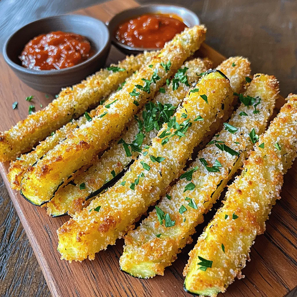 - 2 mittlere Zucchini - 1 Tasse Semmelbrösel (Panko für extra Knusprigkeit) - 1/2 Tasse geriebener Parmesan-Käse - 1 Teelöffel Knoblauchpulver - 1 Teelöffel Zwiebelpulver - 1 Teelöffel getrockneter Oregano - 1/2 Teelöffel Salz - 1/4 Teelöffel schwarzer Pfeffer - 1 großes Ei - 1 Esslöffel Olivenöl Um die besten Zucchini-Sticks zu machen, müssen Sie die richtigen Zutaten nutzen. Zucchini sind frisch und knackig. Sie geben den Sticks eine schöne Textur. Semmelbrösel, vor allem Panko, sorgen für eine tolle Knusprigkeit. Parmesan-Käse bringt einen herzhaften Geschmack, der einfach genial ist. Die Gewürze sind wichtig. Knoblauchpulver und Zwiebelpulver sorgen für einen tollen Geschmack. Oregano bringt eine besondere Note. Achten Sie darauf, das Salz und den Pfeffer gut zu messen. Sie helfen, die Aromen zu verstärken. Für die Flüssigkeiten brauchen wir ein Ei und etwas Olivenöl. Das Ei hilft, die Panade an den Zucchini zu halten. Olivenöl gibt den Sticks zusätzlichen Geschmack und macht sie knusprig. Diese Zutaten sind einfach, aber sie machen den Unterschied. Wenn Sie alle Zutaten bereit haben, sind Sie bereit für das [Full Recipe]. Heize deinen Ofen auf 220°C (425°F) vor. Das sorgt für eine schöne Bräunung. Lege ein Backblech mit Backpapier aus. Das verhindert, dass die Zucchini-Sticks kleben bleiben. Es macht die Reinigung einfacher. Nimm eine große Schüssel und vermenge die Semmelbrösel mit den Gewürzen. Füge den geriebenen Parmesan, Knoblauchpulver, Zwiebelpulver, Oregano, Salz und Pfeffer hinzu. Mische alles gut. In einer anderen Schüssel verquirle das Ei mit dem Olivenöl. Das wird unsere Haftcreme für die Zucchini-Sticks. Schneide die Zucchini in lange Sticks. Tauche jeden Zucchinistick in die Eimischung. Achte darauf, dass er gut bedeckt ist. Danach tauche ihn in die Semmelbröselmischung. Drücke leicht, damit die Panade gut haftet. Lege die beschichteten Zucchini-Sticks auf das Backblech. Backe die Zucchini-Sticks im vorgeheizten Ofen für 20 bis 25 Minuten. Wende die Sticks zur Hälfte der Backzeit. So werden sie gleichmäßig goldbraun und knusprig. Wenn sie fertig sind, lass sie ein paar Minuten abkühlen. Garniere sie mit frischer Petersilie. Für die vollständige Anleitung schau dir das [Full Recipe] an. Um die Knusprigkeit der Zucchini-Sticks zu verbessern, benutze ich Panko-Semmelbrösel. Diese kleinen, leichten Krümel geben mehr Textur. Sie sind perfekt für ein knuspriges Ergebnis. Ein leichtes Besprühen mit Kochspray oder etwas Olivenöl hilft ebenfalls. Dadurch wird die Panade goldbraun und extra knusprig. Parmesan ist großartig, aber du kannst auch andere Käsesorten verwenden. Mozzarella bringt einen milden Geschmack. Cheddar gibt einen kräftigen, herzhaften Kick. Experimentiere mit verschiedenen Käsesorten, um deinen eigenen Lieblingsgeschmack zu finden. Für die Präsentation lege die Zucchini-Sticks auf einen großen Teller. Stelle eine kleine Schüssel mit Marinara-Sauce oder Ranch-Dressing dazu. Das macht das Essen noch spaßiger. Die Kombination von knusprigen Sticks und cremigen Dips ist einfach köstlich! {{image_4}} Um den Geschmack zu ändern, probiere neue Gewürze. Du kannst Paprika oder Cayennepfeffer hinzufügen, um etwas Schärfe zu bringen. Diese Gewürze geben den Zucchini-Sticks einen zusätzlichen Kick. Wenn du Oregano nicht magst, ersetze ihn durch italienische Kräuter. Diese Mischung passt gut zu den Zucchini und macht das Gericht noch spannender. Du kannst auch andere Gemüsearten verwenden. Auberginen sind eine tolle Wahl. Sie haben eine ähnliche Textur und nehmen die Gewürze gut auf. Karotten sind eine weitere Option. Sie bringen eine süße Note und sind sehr knackig. Diese Alternativen sorgen für Abwechslung auf deinem Teller. Für eine glutenfreie Variante verwende glutenfreie Semmelbrösel. Diese sind leicht erhältlich und bieten die gleiche Knusprigkeit. Achte darauf, die Zutaten genau zu prüfen. So kannst du sicher sein, dass dein Gericht wirklich glutenfrei bleibt. Das macht die Zucchini-Sticks für alle zugänglich und lecker. Für alle Details zum Rezept schaue dir das [Full Recipe] an. Lassen Sie die gebackenen Zucchini-Sticks abkühlen. Legen Sie sie dann in einen luftdichten Behälter. So bleiben sie frisch. Im Kühlschrank halten sie etwa drei Tage. Wärmen Sie sie vor dem Essen auf. Das gibt ihnen wieder etwas Knusprigkeit. Um die Zucchini-Sticks einzufrieren, lassen Sie sie zuerst abkühlen. Legen Sie die Sticks in eine einzelne Schicht auf ein Blech. Frieren Sie sie für etwa zwei Stunden ein. Danach können Sie sie in einen Gefrierbeutel umfüllen. So bleiben sie bis zu drei Monate frisch. Zum Aufbacken heizen Sie den Ofen auf 220°C vor. Backen Sie die gefrorenen Sticks für 15-20 Minuten. Sie werden wieder knusprig und lecker. Die Zucchini-Sticks bleiben im Kühlschrank drei Tage frisch. Im Gefrierfach halten sie bis zu drei Monate. Achten Sie darauf, sie gut zu verpacken. So verlieren sie nicht ihren Geschmack. Wenn sie unappetitlich aussehen oder riechen, werfen Sie sie weg. Sicherheit geht vor, auch bei köstlichem Essen! Um die Zucchini-Sticks knusprig zu machen, verwenden Sie Panko-Semmelbrösel. Diese sind grober und geben mehr Textur. Achten Sie darauf, die Zucchini-Sticks vor dem Backen leicht mit Olivenöl oder Kochspray zu besprühen. Dies hilft, die Zucchini schön goldbraun zu machen. Backen Sie die Sticks bei hoher Temperatur, um die Knusprigkeit zu fördern. Wenden Sie sie nach der Hälfte der Backzeit, damit sie gleichmäßig garen. Ja, Sie können die Zucchini-Sticks im Voraus machen. Schneiden und panieren Sie die Zucchini-Sticks wie im Rezept beschrieben. Legen Sie sie dann auf ein Backblech und decken Sie sie ab. Sie können sie bis zu einem Tag im Kühlschrank aufbewahren. Wenn Sie bereit sind zu backen, nehmen Sie sie aus dem Kühlschrank und backen Sie sie wie gewohnt. Dies spart Zeit, wenn Sie Gäste haben. Zucchini-Sticks schmecken toll mit verschiedenen Dips. Marinara-Sauce ist klassisch und lecker. Ranch-Dressing ist ebenfalls eine beliebte Wahl. Sie könnten auch einen Joghurt-Dip mit frischen Kräutern ausprobieren. Für etwas Schärfe können Sie Sriracha oder einen scharfen Ketchup verwenden. Wählen Sie einen Dip, der Ihren Geschmack trifft! Diese Anleitung zeigt, wie man leckere gebackene Parmesan-Zucchini-Sticks macht. Wir haben die Hauptzutaten, Gewürze und die Backanleitung detailliert beschrieben. Außerdem gab es Tipps zur Knusprigkeit und Varianten für mehr Vielfalt. Ob für einen Snack oder eine Beilage, diese Zucchini-Sticks sind immer eine gute Wahl. Experimentiere mit verschiedenen Dips und Gemüsesorten, um deine eigenen Kreationen zu machen. Viel Spaß beim Ausprobieren und genießen!