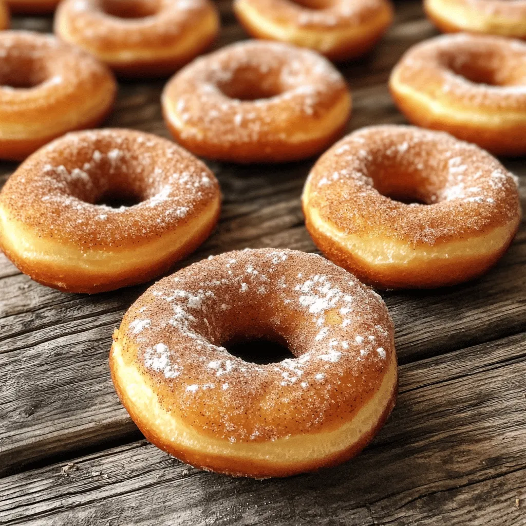 Um leckere gewürzte Apfelwein-Donuts zu machen, brauchst du einige Hauptzutaten. Diese Zutaten sind wichtig für den Geschmack und die Textur der Donuts. Hier ist die Liste: - 2 Tassen Apfelwein - 1 Tasse Weizenmehl - 1 Tasse Vollkornmehl - 1 Teelöffel Backpulver - 1 Teelöffel Natron - 1 Teelöffel Zimt - ½ Teelöffel Muskatnuss - ½ Teelöffel Piment - ½ Teelöffel Salz - ¾ Tasse Zucker - 2 große Eier - ¼ Tasse ungesüßtes Apfelmus - ½ Tasse Sonnenblumenöl - 1 Teelöffel Vanilleextrakt - ½ Tasse Puderzucker (zum Bestäuben) - 1 Esslöffel Zimtzucker (zum Bestäuben) Zusätzlich zu den Hauptzutaten gibt es einige Dinge, die du für die Zubereitung bereitstellen solltest. Du benötigst eine Donutform, Antihaftspray und einige Schüsseln zum Mischen. Diese helfen dir, die Donuts perfekt zu formen und zu backen. Die Wahl der Zutaten ist sehr wichtig. Hier sind einige Tipps, um die besten Zutaten zu wählen: - Apfelwein: Nimm einen frischen, ungesüßten Apfelwein. Er gibt den Donuts den besten Geschmack. - Mehl: Eine Mischung aus Weizen- und Vollkornmehl macht die Donuts fluffig und gesund. - Gewürze: Verwende frische Gewürze, um das Aroma zu intensivieren. Das macht einen großen Unterschied. - Zucker: Wähle feinen Zucker für eine gleichmäßige Süße. - Äpfel: Wenn du Apfelmus machst, nutze reife Äpfel. So schmecken die Donuts noch besser. Mit diesen Zutaten und Tipps kannst du die besten gewürzten Apfelwein-Donuts zubereiten. Folge der [Full Recipe], um sie einfach und lecker zu machen! Zuerst bringst du den Apfelwein in einem Kochtopf zum Kochen. Die Hitze dann auf niedrig reduzieren. Lass den Apfelwein 15 bis 20 Minuten köcheln, bis er auf eine Tasse reduziert ist. Dies intensiviert den Geschmack. Heize deinen Ofen auf 175°C vor. Fette deine Donutform mit etwas Antihaftspray ein. So kleben die Donuts nicht fest. In einer großen Rührschüssel vermischst du die trockenen Zutaten. Dazu gehören Weizenmehl, Vollkornmehl, Backpulver, Natron, Zimt, Muskatnuss, Piment und Salz. In einer anderen Schüssel verquirlst du Zucker und Eier, bis sie gut vermischt sind. Dann füge den reduzierten Apfelwein, Apfelmus, Sonnenblumenöl und Vanilleextrakt hinzu. Rühre alles glatt. - Schritt 4: Zutaten kombinieren und Donut-Form füllen Gib die trockenen Zutaten nach und nach zu den nassen Zutaten. Mische vorsichtig, bis alles verbunden ist. Kleine Klümpchen sind in Ordnung. Fülle den Teig mit einem Löffel oder Spritzbeutel in die Donutform. Jede Vertiefung sollte zu etwa ¾ gefüllt sein. - Schritt 5: Donuts backen und abkühlen lassen Backe die Donuts 10 bis 12 Minuten lang. Ein Zahnstocher sollte sauber herauskommen, wenn du ihn in die Mitte steckst. Lass die Donuts 5 Minuten in der Form abkühlen. Dann lege sie auf ein Kuchengitter zum vollständigen Abkühlen. - Schritt 6: Donuts bestäuben Mische Puderzucker und Zimtzucker in einer flachen Schüssel. Wälze die noch warmen Donuts darin, um sie gleichmäßig zu bestäuben. Für das vollständige Rezept, schau dir die [Full Recipe] an. Um die beste Konsistenz für deine Donuts zu erreichen, achte auf die Mischung. Mische die trockenen Zutaten gut, bevor du sie zu den nassen Zutaten gibst. Wenn du die trockenen Zutaten hinzufügst, rühre nur kurz. So bleiben kleine Klümpchen, und deine Donuts werden fluffig. Ein häufiges Problem ist das Übermischen des Teigs. Wenn du zu viel rührst, werden die Donuts zäh. Ein weiterer Fehler ist das falsche Füllen der Donutform. Fülle jede Vertiefung zu ¾ voll. So bekommen sie die richtige Form und Backzeit. Achte auch darauf, den Apfelwein nicht zu lange zu kochen. Er sollte auf 1 Tasse reduziert werden. Für die Zubereitung von gewürzten Apfelwein-Donuts benötigst du einige wichtige Utensilien: - Donutform: Eine Antihaft-Donutform hilft beim einfachen Herausnehmen. - Rührschüsseln: Eine große Schüssel für die trockenen Zutaten und eine für die nassen. - Messbecher und Löffel: Präzise Maße sind wichtig für das beste Ergebnis. - Schneebesen: Ein Schneebesen sorgt für eine gute Mischung. - Küchenwaage: Damit kannst du die Zutaten genau abwiegen. Mit diesen Tipps und Utensilien bereitest du die perfekten gewürzten Apfelwein-Donuts zu. Wenn du mehr wissen willst, schau dir das [Full Recipe] an. {{image_4}} Wenn du eine glutenfreie Variante der gewürzten Apfelwein-Donuts machen möchtest, kannst du einfach glutenfreies Mehl verwenden. Es gibt viele gute Marken, die eine Mischung aus Reis-, Mais- und Kartoffelmehl bieten. Diese Mehle geben den Donuts die richtige Textur. Du kannst auch eine Mischung aus Mandelmehl und Kokosmehl verwenden. Diese Mehle bieten einen tollen Geschmack, aber achte darauf, die Menge anzupassen. Füge vielleicht ein bisschen mehr Flüssigkeit hinzu, damit der Teig nicht zu trocken wird. Für eine vegane Version der Donuts kannst du die Eier durch Apfelmus ersetzen. Nutze dafür etwa 1/4 Tasse Apfelmus pro Ei. Dies gibt den Donuts Feuchtigkeit und Süße. Anstelle von Sonnenblumenöl kannst du Kokosöl oder Rapsöl verwenden. Achte darauf, dass der Apfelwein ungesüßt ist. So bleibt der Geschmack frisch und fruchtig. Diese kleinen Änderungen machen die Donuts lecker und pflanzenbasiert. Du kannst auch mit verschiedenen Geschmäckern spielen. Füge zum Beispiel gehackte Nüsse oder Schokoladenstückchen hinzu. Diese geben den Donuts extra Crunch und Süße. Eine andere Idee ist es, die Donuts mit einer Füllung aus Karamell oder einem anderen Obst zu versehen. Du könntest auch einen Spritzer Zitrone oder Orange hinzufügen, um die Aromen aufzufrischen. Experimentiere und finde deine Lieblingskombination. Die Möglichkeiten sind endlos! Für das vollständige Rezept schaue dir die vollständige Anleitung an. Die richtige Lagerung von gewürzten Apfelwein-Donuts ist wichtig. So bleibt ihr Geschmack frisch und lecker. Die Donuts sollten an einem kühlen, trockenen Ort gelagert werden. Ein luftdichter Behälter ist ideal. Dadurch bleibt die Feuchtigkeit erhalten. Wenn die Donuts in der Luft liegen, werden sie schnell trocken. Sie können die Donuts bei Raumtemperatur aufbewahren. Ein Platz auf der Küchentheke ist bestens. Wenn es heiß ist, lagern Sie sie im Kühlschrank. Der Kühlschrank kann die Frische etwas mindern, aber er hilft, die Donuts länger haltbar zu machen. Das Einfrieren ist eine gute Option für längere Haltbarkeit. Wickeln Sie die Donuts einzeln in Frischhaltefolie. Legen Sie sie dann in einen gefrierfesten Beutel. So bleiben sie bis zu drei Monate frisch. Zum Auftauen einfach die Donuts bei Raumtemperatur liegen lassen. Sie können auch die Donuts vor dem Servieren kurz im Ofen aufwärmen. So schmecken sie fast wie frisch gebacken. Für das komplette Rezept besuchen Sie die Seite für die Full Recipe. Die gewürzten Apfelwein-Donuts sind frisch am besten. Lagern Sie sie in einem Behälter. Bei Raumtemperatur bleiben sie etwa 2 bis 3 Tage gut. Im Kühlschrank halten sie bis zu einer Woche. Wenn Sie sie länger aufbewahren wollen, frieren Sie sie ein. In einem luftdichten Beutel sind sie bis zu 3 Monate haltbar. Ja, Sie können den Apfelwein ersetzen. Verwenden Sie einfach Apfelsaft oder einen anderen Fruchtsaft. Dadurch bleibt der süße Geschmack erhalten. Für einen weniger süßen Donut, nutzen Sie ungesüßten Apfelsaft. Experimentieren Sie mit verschiedenen Säften, um neue Geschmäcker zu entdecken. Gekaufte gewürzte Apfelwein-Donuts sind nicht sehr verbreitet. Einige Bäckereien bieten sie saisonal an. Schauen Sie in lokalen Märkten oder auf Bauernmärkten. Oft finden Sie dort frische und hausgemachte Optionen. Wenn Sie keine finden, probieren Sie das Rezept aus dem Full Recipe. So haben Sie immer frische Donuts zu Hause. Diese Anleitung zeigt, wie man köstliche gewürzte Apfelwein-Donuts macht. Wir behandelten die Zutaten, die Schritt-für-Schritt-Anleitung und nützliche Tipps. Die Variationen helfen, die Donuts nach deinem Geschmack zu gestalten. Du lernst auch, wie man sie richtig lagert, damit sie frisch bleiben. Wenn du diese Donuts zubereitest, erwartet dich ein tolles Ergebnis. Trau dich, kreativ zu sein und genieße jeden Bissen!