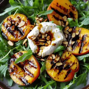 Für einen leckeren gegrillten Pfirsich und Burrata Salat benötigst du einige Hauptzutaten. Diese sind: - 2 reife Pfirsiche, halbiert und entkernt - 1 Esslöffel Olivenöl - Salz und Pfeffer nach Geschmack - 1 Tasse frische Ruccola - 225 g Burrata-Käse - ¼ Tasse geröstete Mandeln, grob gehackt - 2 Esslöffel Balsamico-Glasur - Frische Basilikumblätter zur Garnitur Diese Zutaten sorgen für frische Aromen und eine gute Balance von Texturen. Die süßen Pfirsiche passen perfekt zur cremigen Burrata. Das Dressing ist wichtig für den Geschmack. Ich empfehle, einfaches Olivenöl und Balsamico-Glasur zu verwenden. Diese zwei Zutaten geben dem Salat einen schönen Glanz und einen tollen Geschmack. Salz und Pfeffer sind ebenfalls wichtig. Sie heben die Aromen der anderen Zutaten hervor und machen alles noch besser. Wenn du keine Burrata findest, gibt es tolle Alternativen. Du kannst Mozzarella verwenden, der einen ähnlichen Geschmack hat. Ricotta ist auch eine gute Wahl, wenn du etwas Leichteres bevorzugst. Frischkäse kann ebenfalls funktionieren, wenn du ihn gut würzt. Diese Alternativen bringen dennoch Frische und Cremigkeit in den Salat. Um den vollen Geschmack zu genießen, solltest du die Zutaten frisch kaufen. Das macht einen großen Unterschied! Wenn du mehr über die Zubereitung erfahren möchtest, schau dir das [Full Recipe] an. Zuerst heizt du den Grill oder die Grillpfanne vor. Stelle die Temperatur auf mittelhoch ein. Dann nimm die reifen Pfirsiche und halbiere sie. Entferne die Kerne. Bestreiche die Schnittflächen mit Olivenöl. Würze sie mit Salz und Pfeffer. Lege die Pfirsiche mit der Schnittfläche nach unten auf den Grill. Grill sie für etwa 4-5 Minuten. Sie sollten schöne Grillstreifen haben und zart sein. Nimm sie danach vom Grill und lass sie kurz abkühlen. Jetzt kommt der spaßige Teil. Nimm eine große Servierplatte und lege die frische Ruccola als Basis darauf. Reiße den Burrata-Käse in Stücke und lege ihn in die Mitte der Ruccola. Nimm die gegrillten Pfirsiche und schneide sie in Hälften. Arrangiere sie rund um die Burrata. Streue die grob gehackten Mandeln darüber. Sie geben einen tollen Crunch. Beträufle den Salat mit Balsamico-Glasur. Würze nach Belieben mit mehr Salz und Pfeffer. Präsentiere den Salat auf einem großen flachen Teller. Achte darauf, dass die Farben der Pfirsiche und das Weiß der Burrata gut zur Geltung kommen. Füge einige ganze Mandeln als Garnitur hinzu. Diese machen den Salat noch ansprechender. Du kannst den Salat als Vorspeise oder leichtes Hauptgericht servieren. Er passt perfekt zu einem Glas Weißwein. Für die besten Ergebnisse, serviere den Salat frisch. So bleibt alles knackig und lecker. Bereite dir jetzt diesen gegrillten Pfirsich und Burrata Salat zu! Du findest das vollständige Rezept in der vorherigen Sektion. Um Pfirsiche perfekt zu grillen, nutze einen heißen Grill. Der Grill sollte gut vorgeheizt sein. Ich empfehle, eine Grillpfanne zu verwenden, wenn du keinen Grill hast. Achte darauf, die Pfirsiche mit der Schnittfläche nach unten zu grillen. So bekommst du schöne Grillstreifen und einen tollen Geschmack. Grill sie etwa 4-5 Minuten lang. Wenn sie weich sind, sind sie perfekt. Die Reifung der Pfirsiche ist wichtig. Du möchtest, dass sie süß und saftig sind. Wähle Pfirsiche, die leicht nachgeben, wenn du sie drückst. Wenn sie hart sind, lass sie bei Raumtemperatur liegen. Nach ein paar Tagen sind sie meist perfekt. Überprüfe sie täglich. Wenn sie reif sind, lagere sie im Kühlschrank, um die Frische zu bewahren. Burrata ist ein zarter Käse und braucht besondere Pflege. Lagere ihn im Kühlschrank in seiner Flüssigkeit. So bleibt er frisch und cremig. Verwende Burrata am besten an dem Tag, an dem du sie kaufst. Wenn du Reste hast, bewahre sie in einem luftdichten Behälter auf. Füge etwas Olivenöl hinzu, um den Geschmack zu bewahren. Wenn du die Burrata servierst, reiße sie vorsichtig auf. So zeigen sich die cremigen Innenteile. Dies verleiht deinem Salat eine köstliche Note. {{image_4}} Wenn Sie nach vegetarischen Alternativen suchen, sind gegrillte Zucchini oder Auberginen eine tolle Wahl. Sie bringen eine rauchige Note in den Salat. Auch gebratene Artischockenherzen ergänzen die Aromen gut. Diese Gemüse sind einfach zuzubereiten und oft leicht erhältlich. Für mehr Geschmack können Sie einige frische Kräuter hinzufügen. Minze oder Petersilie bringen Frische in den Salat. Fügen Sie auch frische Feigen oder Himbeeren hinzu, um süße Akzente zu setzen. Eine Prise Chili oder Pfeffer sorgt für eine schöne Schärfe. Probieren Sie auch verschiedene Nüsse wie Walnüsse oder Pistazien für einen neuen Crunch. In den Sommermonaten sind Pfirsiche am besten. Im Herbst können Sie Äpfel oder Birnen verwenden. Im Winter passen geröstete Kürbiswürfel gut in den Salat. Im Frühling sind Erdbeeren eine frische Option. Diese saisonalen Variationen halten den Salat spannend und lecker. Um den Salat frisch zu halten, bewahre ihn im Kühlschrank auf. Decke ihn gut ab, damit er keine anderen Gerüche aufnimmt. Am besten isst du den Salat am gleichen Tag, an dem du ihn zubereitest. Die Ruccola bleibt knackig und die Burrata cremig. Falls du Reste hast, lege die Pfirsiche, Burrata und Ruccola getrennt in Behälter. So bleibt jedes Teil frisch. Du kannst die Pfirsiche und die Burrata für ein paar Tage im Kühlschrank aufbewahren. Die Ruccola sollte jedoch am besten am nächsten Tag gegessen werden. Es ist nicht ideal, den Salat einzufrieren. Die Textur der Burrata und der Ruccola leidet beim Einfrieren. Du kannst jedoch die gegrillten Pfirsiche einfrieren. Lege sie in einen Gefrierbeutel und drücke die Luft heraus. So bleiben sie bis zu drei Monate haltbar. Wenn du sie auftauen möchtest, lasse sie über Nacht im Kühlschrank. Gegrillte Pfirsiche sind am besten frisch. Sie halten sich im Kühlschrank etwa 2-3 Tage. Lagern Sie sie in einem luftdichten Behälter. Wenn Sie die Pfirsiche länger aufbewahren wollen, freezing ist eine Option. Das verändert jedoch die Textur. Ja, du kannst das Rezept vegan machen! Ersetze Burrata durch eine pflanzliche Alternative. Cashew-Creme oder eine andere vegane Käseoption schmecken gut. Verwende auch eine vegane Balsamico-Glasur. So bleibt der Geschmack frisch und lecker. Zu diesem Salat passen viele Zutaten. Füge frisches Gemüse wie Gurken oder Tomaten hinzu. Auch Nüsse wie Walnüsse oder Pistazien geben einen tollen Crunch. Für mehr Geschmack kannst du auch einen Hauch von Honig oder etwas Ziegenkäse verwenden. Diese Kombinationen machen den Salat spannend und lecker. In diesem Blogbeitrag haben wir die Zutaten für den Salat besprochen. Zudem gab es eine Schritt-für-Schritt-Anleitung und viele nützliche Tipps. Wir haben Variationen vorgestellt und Lagerinformationen gegeben. Grillpfirsiche machen den Salat besonders lecker. Die Kombination mit Burrata bringt tollen Geschmack. Bleib kreativ und probiere verschiedene Zutaten aus. So wird jeder Salat zu einem neuen Erlebnis. Jetzt bist du bereit, deinen eigenen Grillpfirsichsalat zu machen!