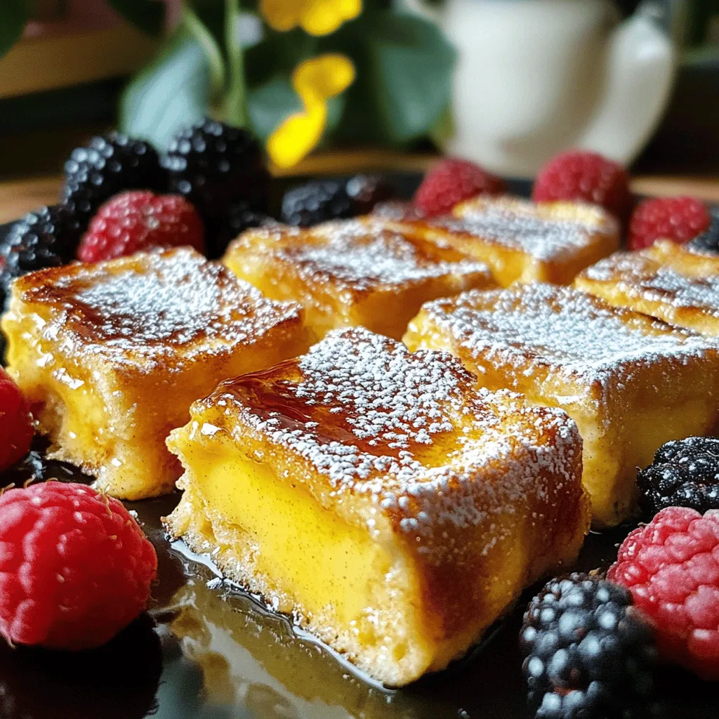 Für das Overnight Crème Brûlée French Toast benötigst du: - 1 Laib Challah-Brot, in 1 Zoll dicke Scheiben geschnitten - 4 große Eier - 1 Tasse Vollmilch - 1 Tasse Schlagsahne - 1/2 Tasse Kristallzucker - 1 Esslöffel Vanilleextrakt - 1 Teelöffel gemahlenen Zimt - 1/4 Teelöffel Salz - 1/2 Tasse brauner Zucker (zum Bestreuen) - Frische Beeren (zum Garnieren) - Puderzucker (optional, zum Bestäuben) Wähle frisches Challah-Brot. Es hat eine weiche Textur und einen tollen Geschmack. Achte darauf, dass die Eier groß und frisch sind. Sie geben dem Gericht eine schöne Konsistenz. Nutze Vollmilch und Schlagsahne für einen reichen Geschmack. Der Vanilleextrakt sollte rein sein, um das Aroma zu intensivieren. Wenn du kein Challah-Brot hast, kannst du auch Brioche oder ein anderes reichhaltiges Brot verwenden. Für eine leichtere Version kannst du fettarme Milch und Sahne nehmen. Wenn du keinen Vanilleextrakt hast, nutze Vanillepaste als Ersatz. Für eine glutenfreie Option, wähle glutenfreies Brot und überprüfe die anderen Zutaten auf verstecktes Gluten. Du beginnst mit dem Brot. Nimm ein Laib Challah-Brot und schneide es in 1 Zoll dicke Scheiben. Lege die Scheiben in eine gefettete Auflaufform. Achte darauf, dass die Scheiben leicht überlappen. Dies hilft, dass das Brot die Eiermasse gut aufnimmt. Jetzt kommst du zur Eiermasse. In einer großen Rührschüssel vermischst du die folgenden Zutaten: - 4 große Eier - 1 Tasse Vollmilch - 1 Tasse Schlagsahne - 1/2 Tasse Kristallzucker - 1 Esslöffel Vanilleextrakt - 1 Teelöffel gemahlenen Zimt - 1/4 Teelöffel Salz Rühre alles gut zusammen, bis die Mischung glatt ist. Gieße die Eiermasse gleichmäßig über die Brotscheiben. Drücke leicht auf das Brot, damit es die Flüssigkeit gut aufnimmt. Nun deckst du die Auflaufform mit Frischhaltefolie ab. Stelle sie über Nacht in den Kühlschrank. Am nächsten Morgen heizt du den Ofen auf 175°C vor. Entferne die Folie und backe das Brot für 35-40 Minuten. Es sollte goldbraun und leicht aufgebläht sein. Wenn du das Brot herausnimmst, lass es ein wenig abkühlen. Streue dann den braunen Zucker gleichmäßig darauf. Karamellisiere den Zucker mit einem Küchenbrenner, bis er blubbert und goldbraun ist. Wenn du keinen Brenner hast, kannst du das Brot auch unter den Grill stellen. Achte darauf, dass es nicht verbrennt. Jetzt ist dein Overnight Crème Brûlée French Toast fertig zum Servieren! Ein häufiger Fehler ist, das Brot nicht richtig zu tränken. Alle Brotscheiben müssen gleichmäßig mit der Eiermasse bedeckt sein. Achte darauf, dass du die Mischung gut über das Brot gießt. Drücke die Scheiben leicht nach unten, damit sie die Flüssigkeit aufnehmen. Ein anderer Fehler ist die Zeit im Kühlschrank. Wenn du das Brot nicht lange genug kühlst, wird es nicht so weich und lecker. Die beste Kühlzeit für das Brot ist über Nacht. So hat das Brot genug Zeit, die Eiermasse vollständig aufzunehmen. Wenn du es eilig hast, lass es mindestens vier Stunden im Kühlschrank. Je länger, desto besser! Beim Servieren schneide das Brot in Quadrate. Das macht es einfach, es auf Teller zu legen. Garniere die Stücke mit frischen Beeren. Ein Hauch von Puderzucker macht es schön und süß. Wenn du möchtest, serviere etwas Ahornsirup dazu. Für das beste Erlebnis, genieße den Overnight Crème Brûlée French Toast frisch aus dem Ofen. Du kannst das vollständige Rezept [hier](#) finden. {{image_4}} Es gibt viele Wege, die Crème Brûlée French Toast zu verändern. Du kannst verschiedene Brotsorten ausprobieren. Zimt-Rosinenbrot bringt einen tollen Geschmack. Ein Brioche-Brot macht es noch süßer. Du kannst auch Aromen hinzufügen. Ein Spritzer Mandel- oder Orangenextrakt gibt einen neuen Twist. Wenn du Schokolade magst, füge Schokoladenstückchen in die Masse hinzu. Auch frische Früchte wie Äpfel oder Bananen sind eine gute Wahl. Du kannst diese Leckerei auch vegan und glutenfrei machen. Für vegane Optionen ersetze die Eier durch einen Leinsamen-Ei-Ersatz. Verwende Pflanzenmilch, wie Mandel- oder Hafermilch. Glutenfreies Brot ist ebenfalls eine gute Wahl. Viele Bäckereien bieten jetzt glutenfreies Brot an. Das sorgt dafür, dass alle genießen können. Die Toppings machen dein Gericht besonders. Du kannst frische Beeren verwenden, wie Erdbeeren, Himbeeren oder Blaubeeren. Sie bringen Farbe und Geschmack. Eine Prise Puderzucker sieht schön aus und schmeckt toll. Magst du es süßer? Serviere es mit Ahornsirup oder Honig. Nüsse, wie gehackte Mandeln oder Walnüsse, geben einen tollen Crunch. Du kannst sogar einen Schuss Schlagsahne dazugeben für mehr Genuss. Um die Reste von deinem Crème Brûlée French Toast richtig zu lagern, lass ihn zuerst abkühlen. Schneide die Reste in Portionen. Lege die Stücke in einen luftdichten Behälter. Schließe den Behälter gut, damit keine Luft eindringt. So bleibt der Toast frisch und lecker. Wenn du die Reste aufwärmen möchtest, kannst du den Ofen nutzen. Heize den Ofen auf 160°C vor. Lege die Stücke auf ein Backblech und decke sie mit Folie ab. Erwärme sie für etwa 15-20 Minuten. Alternativ kannst du die Mikrowelle nutzen. Erwärme die Portionen in 30-Sekunden-Intervallen, bis sie warm sind. Achte darauf, dass sie nicht zu trocken werden. Die Haltbarkeit im Kühlschrank beträgt etwa 3 bis 4 Tage. Stelle sicher, dass der Behälter fest verschlossen ist. Wenn du den French Toast länger aufbewahren möchtest, kannst du ihn auch einfrieren. In diesem Fall bleibt er etwa 2 bis 3 Monate frisch. Achte darauf, die Portionen gut einzupacken, bevor du sie einfrierst. So bleibt der Geschmack erhalten. Du kannst den Crème Brûlée French Toast bis zu zwei Tage im Voraus zubereiten. Bereite die Eiermasse und das Brot wie im Rezept beschrieben vor. Decke die Form gut ab und stelle sie in den Kühlschrank. So kann das Brot die Flüssigkeit gut aufnehmen. Am nächsten Morgen backst du es einfach im Ofen. Es schmeckt frisch und lecker! Ja, du kannst auch anderes Brot verwenden. Brioche, Zopf oder sogar Sauerteigbrot funktionieren gut. Achte darauf, dass das Brot dick genug ist, damit es die Eiermasse gut aufsaugt. Dies sorgt für eine cremige Textur. Experimentiere mit verschiedenen Brotsorten, um deinen Favoriten zu finden. Zu Crème Brûlée French Toast passen viele Beilagen. Frische Beeren sind eine tolle Wahl. Sie bringen Farbe und einen fruchtigen Geschmack. Du kannst auch Sahne oder griechischen Joghurt dazugeben. Ein Spritzer Ahornsirup macht es noch süßer. Wenn du es festlicher magst, streue Puderzucker darüber. In diesem Artikel haben wir die wichtigsten Zutaten und Tipps für einen leckeren Crème Brûlée French Toast besprochen. Wir haben auch die Schritte zur Zubereitung und häufige Fehler behandelt. Variationen sowie Lagerungshinweise rundeten unser Thema ab. Denke daran, mit verschiedenen Geschmacksrichtungen zu experimentieren. Der Spaß beginnt bei der Zubereitung und endet beim Servieren. Viel Freude beim Nachmachen!