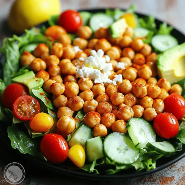 Um einen leckeren Crispy Chickpea Salad zu machen, brauchen Sie: - 1 Dose (425 g) Kichererbsen, abgetropft und abgespült - 2 Esslöffel Olivenöl - 1 Teelöffel geräuchertes Paprikapulver - 1 Teelöffel Knoblauchpulver - 1/2 Teelöffel Kreuzkümmel - Salz und Pfeffer nach Geschmack - 4 Tassen gemischter Salat (Spinat, Rucola, Romanasalat) - 1 Tasse Cherrytomaten, halbiert - 1/2 Gurke, gewürfelt - 1/4 rote Zwiebel, dünn geschnitten - 1 Avocado, in Scheiben geschnitten - 1/4 Tasse Feta-Käse, zerbröselt (optional) - 2 Esslöffel Zitronensaft - 1 Esslöffel Balsamico-Essig Sie können die Zutaten nach Ihrem Geschmack anpassen. Hier sind einige Ideen: - Verwenden Sie schwarze Bohnen statt Kichererbsen. - Probieren Sie Quinoa oder Couscous für mehr Textur. - Fügen Sie Paprika oder Karotten für extra Farbe hinzu. - Ersetzen Sie Feta durch einen veganen Käse oder lassen Sie ihn weg. Kichererbsen sind sehr gesund und nahrhaft. Sie bieten viele Vorteile: - Sie sind reich an Proteinen, gut für die Muskeln. - Sie enthalten Ballaststoffe, die die Verdauung fördern. - Kichererbsen haben viele Vitamine, wie B-Vitamine und Eisen. - Sie helfen, den Blutzuckerspiegel stabil zu halten. Die Zugabe von Kichererbsen macht den Salat nicht nur lecker, sondern auch sättigend und gesund. Um den perfekten Kichererbsensalat zu machen, beginnen wir mit den Kichererbsen. Nimm eine Dose Kichererbsen. Gieße sie in ein Sieb und spüle sie gut ab. So entfernen wir die Konservierungsstoffe. Lass sie etwas abtropfen, damit sie nicht wässrig werden. In einer großen Schüssel mische die Kichererbsen mit Olivenöl, geräuchertem Paprikapulver, Knoblauchpulver, Kreuzkümmel, Salz und Pfeffer. Rühre gut um, bis alle Kichererbsen gleichmäßig gewürzt sind. Jetzt kommt der Salat. In einer großen Schüssel vermenge die gemischten Blätter, Cherrytomaten, Gurke, rote Zwiebel und Avocado. Achte darauf, alles gut zu schneiden. Das gibt dem Salat eine schöne Textur. Wenn die Kichererbsen fertig sind, lass sie kurz abkühlen. Füge sie dann zur Salatmischung hinzu. Das bringt den besonderen Crunch in den Salat. Träufle den Zitronensaft und Balsamico-Essig darüber. Mische alles sanft, um die Aromen zu verbinden. Wer mag, kann Feta-Käse darüber streuen. Heize deinen Ofen auf 200°C vor. Die gewürzten Kichererbsen kommen jetzt auf ein Backblech. Verteile sie gleichmäßig, damit sie gut knusprig werden. Backe sie für 25-30 Minuten. Schüttle das Backblech einmal in der Mitte, damit sie gleichmäßig bräunen. Wenn sie goldbraun sind, sind sie fertig. Lass sie kurz abkühlen, bevor du sie in den Salat gibst. So bleiben sie knusprig. Für die vollständige Anleitung und Details, schau dir das [Full Recipe] an. Die Konsistenz ist wichtig für einen tollen Salat. Ich empfehle, die Kichererbsen gut abzutropfen. So wird der Salat nicht matschig. Achten Sie darauf, dass die Salatblätter frisch sind. Verwenden Sie knackige Sorten wie Spinat oder Rucola. Das gibt dem Salat mehr Biss. Mischen Sie die Zutaten sanft, um die Blätter nicht zu zerreißen. Um die Kichererbsen noch knuspriger zu machen, gibt es ein paar Tricks. Lassen Sie die Kichererbsen nach dem Abtropfen gut trocknen. Feuchtigkeit macht sie weich. Backen Sie sie auf einem großen Blech. So haben sie genug Platz, um knusprig zu werden. Stellen Sie sicher, dass der Ofen richtig heiß ist. 200°C ist perfekt. Schütteln Sie das Blech während des Backens, damit sie gleichmäßig bräunen. Das Dressing ist der Schlüssel zum Geschmack. Ich mag eine Mischung aus Zitronensaft und Balsamico-Essig. Sie können aber auch andere Öle oder Essige verwenden. Probieren Sie ätherische Öle wie Sesam- oder Walnussöl aus. Fügen Sie frische Kräuter hinzu, um einen besonderen Kick zu bekommen. Minze oder Petersilie passen gut. Experimentieren Sie, um Ihr perfektes Dressing zu finden. Für das gesamte Rezept schauen Sie sich den [Full Recipe] an. {{image_4}} Dieser Salat ist schon vegetarisch und vegan. Du kannst ihn noch anpassen. Ersetze Feta mit veganem Käse oder lasse ihn ganz weg. Du kannst auch Nüsse oder Samen hinzufügen. Diese geben einen tollen Crunch und mehr Nährstoffe. Verwende zum Beispiel Sonnenblumenkerne oder Kürbiskerne für zusätzlichen Biss. Du kannst viele Toppings hinzufügen, um den Salat zu variieren. Hier sind einige Ideen: - Gegrillte Paprika für einen rauchigen Geschmack. - Oliven für eine salzige Note. - Geröstete Süßkartoffeln für mehr Süße und Fülle. - Frische Kräuter wie Basilikum oder Dill für mehr Frische. Diese Zutaten machen den Salat noch interessanter und schmackhafter. Der Crispy Chickpea Salad ist das ganze Jahr über lecker. Im Frühling füge Spargel oder Radieschen hinzu. Im Sommer sind frische Erbsen oder Mais ideal. Im Herbst passen geröstete Kürbiswürfel gut hinein. Im Winter kannst du auch Rote Bete verwenden. Jede Jahreszeit bringt neue Farben und Aromen in den Salat. So bleibt er immer spannend und frisch. Um den Crispy Chickpea Salad frisch zu halten, lagere ihn in einem luftdichten Behälter. Dies hilft, die Knusprigkeit der Kichererbsen zu bewahren. Stelle sicher, dass die Kichererbsen nicht mit dem Dressing in Kontakt kommen, bevor du den Salat servierst. Das Dressing kann die Kichererbsen weich machen. Du kannst die Kichererbsen im Voraus backen. Lass sie abkühlen und bewahre sie in einem Behälter auf. Bereite den Salat mit frischem Gemüse kurz vor dem Servieren zu. So bleibt alles frisch und knackig. Das Dressing kannst du ebenfalls im Voraus mixen und im Kühlschrank aufbewahren. Die Kichererbsen bleiben bis zu 3 Tage knusprig, wenn du sie richtig lagerst. Frisches Gemüse sollte innerhalb von 1-2 Tagen verbraucht werden. Achte darauf, die Avocado erst kurz vor dem Servieren hinzuzufügen, damit sie nicht braun wird. Nach der Zubereitung sollte der Salat innerhalb von 1 Stunde gegessen werden. Für die volle Frische und den besten Geschmack genieße den Salat gleich nach der Zubereitung. Für die komplette Anleitung schaue dir das [Full Recipe] an. Um Kichererbsen schnell knusprig zu machen, nutzen Sie den Ofen. Nach dem Abspülen und Abtropfen, mischen Sie die Kichererbsen mit Olivenöl und Gewürzen. Backen Sie sie bei 200°C für 25-30 Minuten. Schütteln Sie das Blech in der Mitte, damit sie gleichmäßig bräunen. So bekommen Sie eine perfekte Knusprigkeit. Ja, Sie können den Salat im Voraus zubereiten. Stellen Sie sicher, die Kichererbsen erst kurz vor dem Servieren hinzuzufügen. Sie bleiben knusprig, wenn Sie sie frisch backen. Bereiten Sie die restlichen Zutaten und das Dressing vor. Lagern Sie alles getrennt im Kühlschrank. So bleibt der Salat frisch und lecker. Zu einem Kichererbsensalat passen viele Zutaten gut. Fügen Sie frische Kräuter wie Petersilie oder Koriander hinzu. Auch Feta-Käse gibt einen tollen Geschmack. Gegrilltes Gemüse oder Nüsse bringen zusätzliche Textur. Experimentieren Sie mit Saisonalem, um neue Aromen zu entdecken. Der Salat hält sich etwa 1 Stunde im Kühlschrank. Die Kichererbsen können jedoch ihre Knusprigkeit verlieren. Lagern Sie das Dressing separat, um die Frische zu bewahren. Vor dem Servieren einfach alles vermischen, um den besten Geschmack zu genießen. Ja, Sie können auch andere Bohnen nutzen. Schwarze Bohnen oder weiße Bohnen sind tolle Alternativen. Die Zubereitung bleibt gleich. Achten Sie darauf, die Bohnen gut abzuspülen. So reduzieren Sie den Salzgehalt aus der Dose. Ja, das Dressing ist von Natur aus glutenfrei. Verwenden Sie einfach Balsamico-Essig und Zitronensaft. Diese Zutaten sind sicher und lecker. So bleibt der Salat für alle genießbar. In diesem Artikel haben wir die Zutaten und die Zubereitung eines köstlichen Kichererbsensalats behandelt. Du hast gelernt, wie man die Kichererbsen zubereitet und den Salat anpasst. Außerdem haben wir Tipps für die perfekte Konsistenz gegeben und verschiedene Variationen aufgezeigt. Die Aufbewahrungshinweise helfen dir, deinen Salat frisch zu halten. Denke daran, dass der Kichererbsensalat nicht nur lecker, sondern auch voll gesunder Nährstoffe ist. Probiere die verschiedenen Optionen aus. So findest du deinen Lieblingssalat!