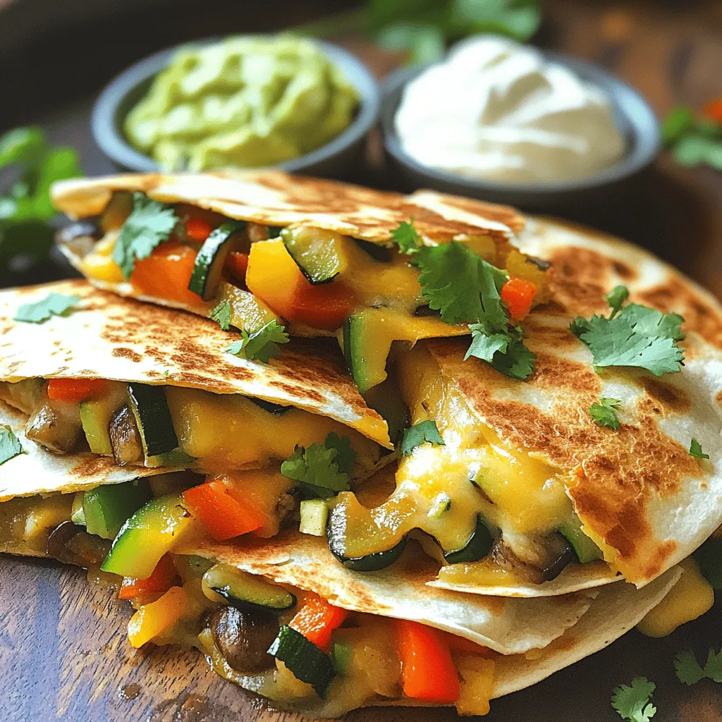 Für die perfekte Gemüse-Quesadilla benötigst du einige frische Zutaten. Diese Zutaten bringen Farbe und Geschmack. Hier ist, was du brauchst: - 1 Tasse gewürfelte Paprika (gemischte Farben) - 1 mittelgroße Zucchini, gewürfelt - 1 Tasse geschnittene Champignons - 1 kleine rote Zwiebel, dünn geschnitten - 1 Tasse frischer Spinat - 1 Tasse geriebener Käse (Cheddar oder Monterey Jack) - 4 große Weizentortillas Diese Zutaten sorgen für eine leckere und nahrhafte Füllung. Gewürze machen den Unterschied in deinem Gericht. Hier sind die Gewürze, die du hinzufügen solltest: - 1 Teelöffel Knoblauchpulver - 1 Teelöffel Kreuzkümmel - 1 Teelöffel Paprika - Salz und Pfeffer nach Geschmack Diese Gewürze verleihen den Quesadillas einen tollen Geschmack. Die Präsentation ist wichtig. Du kannst die Quesadillas mit frischem Koriander garnieren. Außerdem passen diese Dips gut dazu: - Sauerrahm - Guacamole Diese Beilagen runden das Gericht ab und machen es noch köstlicher. Du kannst die vollständige Anleitung im Full Recipe finden. Zuerst musst du die Zutaten vorbereiten. Du brauchst: - 1 Tasse gewürfelte Paprika (gemischte Farben) - 1 mittelgroße Zucchini, gewürfelt - 1 Tasse geschnittene Champignons - 1 kleine rote Zwiebel, dünn geschnitten - 1 Tasse frischer Spinat - 1 Teelöffel Knoblauchpulver - 1 Teelöffel Kreuzkümmel - 1 Teelöffel Paprika - 1 Tasse geriebener Käse (Cheddar oder Monterey Jack) - 4 große Weizentortillas - 2 Esslöffel Olivenöl - Salz und Pfeffer nach Geschmack - Frischer Koriander, gehackt (zum Garnieren) - Sauerrahm oder Guacamole (zum Servieren) Stelle sicher, dass alles gut gewaschen und geschnitten ist. So geht das Kochen schneller. Erhitze 1 Esslöffel Olivenöl in einer großen Pfanne auf mittlerer Hitze. Gib die gewürfelten Paprika, Zucchini, Champignons und die geschnittene rote Zwiebel in die Pfanne. Brate das Gemüse für etwa 5-7 Minuten an, bis es weich ist. Dann füge Knoblauchpulver, Kreuzkümmel, Paprika, Salz und Pfeffer hinzu. Koche das Ganze weitere 2 Minuten. Das bringt die Aromen zusammen. Jetzt gib den frischen Spinat in die Pfanne. Koche ihn, bis er zusammenfällt, das dauert etwa 2 Minuten. Nimm die Pfanne danach vom Herd und stelle sie beiseite. Lege eine Tortilla auf eine flache Oberfläche. Bestreue eine Hälfte der Tortilla mit etwa 1/4 Tasse geriebenem Käse. Lege eine großzügige Portion der sautierten Gemüse-Mischung auf den Käse. Streue dann eine weitere 1/4 Tasse Käse über das Gemüse. Klappe die Tortilla in der Mitte zusammen und drücke sie leicht an. Erhitze 1 Esslöffel Olivenöl in einer separaten Pfanne auf mittlerer bis hoher Hitze. Lege die Quesadilla in die Pfanne und brate sie für 3-4 Minuten pro Seite. Sie sollte goldbraun sein und der Käse muss schmelzen. Nimm die Quesadilla aus der Pfanne und lasse sie eine Minute ruhen. Schneide sie dann in Keile. Wiederhole diesen Vorgang für die restlichen Tortillas. Serviere die Quesadillas warm, garniert mit frischem Koriander. Reiche dazu Sauerrahm oder Guacamole zum Dippen. Für das volle Rezept, schau dir die bunte Gemüse-Quesadillas an. Ein häufiger Fehler ist, das Gemüse nicht genug zu braten. Wenn das Gemüse nicht weich ist, wird die Quesadilla nicht gut. Achte darauf, die Mischung für 5-7 Minuten zu braten. Ein weiterer Fehler ist, die Tortillas nicht richtig zu füllen. Zu viel oder zu wenig Füllung kann die Quesadilla schwer machen. Nutze etwa 1/4 Tasse Käse und eine großzügige Portion Gemüse. So bleibt alles gut zusammen. Die Wahl des Käses ist sehr wichtig. Cheddar und Monterey Jack sind sehr beliebt. Sie schmelzen gut und geben tollen Geschmack. Du kannst auch Gouda oder Mozzarella verwenden. Wenn du es würziger magst, probiere Pepper Jack. Achte darauf, den Käse gleichmäßig zu verteilen. So wird jede Biss lecker und cremig. Zu Gemüse-Quesadillas passen viele Beilagen. Sauerrahm ist eine klassische Wahl. Er ist frisch und kühl. Guacamole ist eine weitere tolle Option. Sie bringt einen cremigen, reichen Geschmack. Auch Pico de Gallo ist lecker. Es gibt der Quesadilla einen frischen Kick. Du kannst auch frische Salsa oder einen scharfen Dip ausprobieren. Diese Beilagen machen dein Gericht noch besser. Für mehr Abwechslung kannst du frischen Koriander als Garnitur verwenden. {{image_4}} Gemüse-Quesadillas bieten viele Möglichkeiten. Du kannst gerne verschiedene Gemüsearten nutzen. Zum Beispiel sind Brokkoli, Karotten oder Auberginen tolle Ergänzungen. Probiere auch verschiedene Käsesorten. Mozzarella oder Feta geben einen besonderen Geschmack. Um die Quesadillas noch nahrhafter zu machen, füge Protein hinzu. Schwarze Bohnen oder Kichererbsen passen gut. Auch Tofu oder Tempeh sind gute Optionen. Sie bieten nicht nur Protein, sondern auch eine schöne Textur. Für glutenfreie Quesadillas wähle spezielle Tortillas. Es gibt viele Sorten aus Mais oder Reis. Diese sind oft ebenso lecker und knusprig. Achte darauf, dass alle Zutaten glutenfrei sind. So bleibt das Gericht für alle genießbar. Wenn du an mehr Ideen interessiert bist, schaue dir das Full Recipe an. Wenn du Quesadillas übrig hast, lass sie zuerst abkühlen. Wickel sie dann in Frischhaltefolie oder lege sie in einen luftdichten Behälter. So bleiben sie frisch. Du kannst sie im Kühlschrank bis zu drei Tage aufbewahren. Für längere Lagerung kannst du sie auch einfrieren. Um die Quesadillas wieder warm zu machen, nutze eine Pfanne oder einen Toaster. Erhitze sie bei mittlerer Hitze für etwa 3-4 Minuten pro Seite. So werden sie knusprig und der Käse schmilzt gut. Du kannst auch die Mikrowelle nutzen, aber dann werden sie weicher. Lege sie auf einen Teller und decke sie mit einem feuchten Papiertuch ab. Erwärme sie für 30-60 Sekunden. Im Kühlschrank halten sich die Quesadillas etwa drei Tage. Im Gefrierfach sind sie bis zu drei Monate haltbar. Um sie einzufrieren, schneide sie in Keile. Lege sie auf ein Backblech und friere sie ein, bevor du sie in einen Behälter gibst. So kleben sie nicht zusammen. Wenn du bereit bist, sie zu essen, tau sie einfach im Kühlschrank auf, bevor du sie wieder erhitzt. Du kannst Gemüse-Quesadillas leicht nach deinem Geschmack ändern. Ersetze die Paprika durch Brokkoli oder Karotten. Du kannst auch das Gemüse mischen, das du magst. Füge Bohnen für mehr Protein hinzu. Magst du es scharf? Probiere Jalapeños oder scharfe Salsa. Ja, du kannst die Quesadillas auch im Ofen backen. Heize den Ofen auf 200 Grad Celsius vor. Lege die gefüllten Quesadillas auf ein Backblech. Backe sie für 10-15 Minuten, bis sie goldbraun sind. Wende sie nach der Hälfte der Zeit, damit sie gleichmäßig backen. Der beste Käse für Quesadillas ist Cheddar oder Monterey Jack. Diese Käsesorten schmelzen gut und geben tollen Geschmack. Du kannst auch eine Mischung aus verschiedenen Käsesorten verwenden. Experimentiere mit Feta oder Gouda für einen neuen Twist. Für das vollständige Rezept, sieh dir die Bunte Gemüse-Quesadillas an. Zusammenfassend haben wir die wichtigsten Zutaten, die Schritt-für-Schritt-Anleitung und viele nützliche Tipps für Gemüse-Quesadillas behandelt. Ich hoffe, du fühlst dich nun sicher, Quesadillas selbst zuzubereiten. Denke immer an Variationen, um dein Gericht interessant zu halten. Reste sind toll, also bewahre sie richtig auf. Viel Spaß beim Kochen und Genießen!