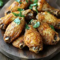 Für dieses einfache Rezept brauchst du nur wenige Hauptzutaten. Hier sind sie: - 900 g Hähnchenflügel - 2 Teelöffel Backpulver - 1 Teelöffel Salz - 1 Teelöffel schwarzer Pfeffer Diese Zutaten helfen, die Flügel schön knusprig zu machen. Die Gewürze machen den Geschmack der Flügel aus. Hier sind die besten Gewürze für deinen Trockenrub: - 1 Teelöffel Knoblauchpulver - 1 Teelöffel Zwiebelpulver - 1 Teelöffel geräuchertes Paprikapulver - 1/2 Teelöffel Cayennepfeffer (nach Geschmack) - 1 Teelöffel getrockneter Oregano - 1 Teelöffel getrockneter Thymian Diese Gewürze bringen Würze und Tiefe in dein Gericht. Du kannst die Flügel einfach so servieren oder etwas mehr Geschmack hinzufügen. Hier sind ein paar Ideen: - Frische Petersilie zum Garnieren - Deine Lieblings-Dip-Sauce, wie Ranch oder BBQ Diese Optionen machen die Flügel noch leckerer. Wenn du mehr über die Zubereitung erfahren möchtest, schau dir das Full Recipe an. Heizen Sie Ihren Ofen auf 220°C vor. Legen Sie ein Backblech mit Aluminiumfolie aus. Setzen Sie ein Kuchengitter darauf. So garen die Flügel gleichmäßig. Tupfen Sie die Hähnchenflügel mit Papiertüchern trocken. Dieser Schritt ist wichtig für die Knusprigkeit. Zu viel Feuchtigkeit kann die Flügel weich machen. Nehmen Sie eine große Schüssel. Geben Sie das Backpulver, Salz, schwarzen Pfeffer, Knoblauchpulver, Zwiebelpulver, geräuchertes Paprikapulver, Cayennepfeffer, Oregano und Thymian hinein. Mischen Sie alles gut durch. Achten Sie darauf, dass alle Gewürze gleichmäßig vermengt sind. Dieser Trockenrub macht die Flügel geschmackvoll und würzig. Geben Sie die trockenen Flügel in die Schüssel mit dem Trockenrub. Wenden Sie die Flügel gut, bis sie vollständig bedeckt sind. Vermeiden Sie, dass sie kleben bleiben. Legen Sie die panierten Flügel in einer einzigen Schicht auf das Kuchengitter. Backen Sie die Flügel für 40-45 Minuten. Wenden Sie sie nach der Hälfte der Zeit. So werden sie goldbraun und knusprig. Wenn nötig, legen Sie die Flügel am Ende für 2-3 Minuten unter den Grill. Achten Sie darauf, dass sie nicht anbrennen. Lassen Sie die Flügel nach dem Backen kurz abkühlen. Übertragen Sie sie auf eine Servierplatte. Genießen Sie sie mit Ihrer Lieblings-Dip-Sauce. Für das vollständige Rezept schauen Sie bitte auf [Full Recipe]. Um die perfekte Knusprigkeit zu erzielen, ist Trockenheit der Schlüssel. Tupfen Sie die Hähnchenflügel gründlich mit Papiertüchern ab. Feuchtigkeit kann die Flügel weich machen. Ein weiterer Tipp: Fügen Sie Backpulver zu Ihrer Gewürzmischung hinzu. Es hilft, die Haut schön knusprig zu machen. Heizen Sie den Ofen auf 220°C vor. Diese hohe Temperatur sorgt dafür, dass die Flügel goldbraun werden. Backen Sie die Flügel für 40 bis 45 Minuten. Wenden Sie sie zur Hälfte der Zeit. So garen sie gleichmäßig und werden schön knusprig. Wenn nötig, nutzen Sie den Grill für zusätzliche Knusprigkeit. Achten Sie darauf, sie nicht zu verbrennen. Um überschüssige Feuchtigkeit zu vermeiden, verwenden Sie ein Kuchengitter. Legen Sie die Flügel auf das Gitter, damit die Luft zirkulieren kann. Dies hilft, die Haut knusprig zu halten. Wenn Sie das Backblech mit Aluminiumfolie auslegen, erleichtern Sie die Reinigung. So bleibt Ihre Küche sauber und ordentlich. {{image_4}} Buffalo Chicken Wings sind ein beliebter Klassiker. Sie sind würzig und scharf. Um diese Flügel zu machen, verwenden Sie eine scharfe Sauce aus Butter und scharfen Paprika. Die Soße gibt den Flügeln einen tollen Kick. Diese Variante ist perfekt für scharfe Liebhaber. Sie können die Flügel auch in der Sauce wenden, bevor Sie sie servieren. Die Gewürzmischung ist ein wichtiger Teil des Geschmacks. Probieren Sie verschiedene Gewürze aus. Zum Beispiel können Sie italienische Kräuter wie Basilikum oder Rosmarin verwenden. Auch asiatische Gewürze wie Fünf-Gewürze-Pulver passen gut. Experimentieren Sie mit den Aromen. Finden Sie die Mischung, die Ihnen am besten gefällt. Dip-Saucen sind ein Muss zu Hühnchenflügeln. Klassische Optionen sind Ranch-Dressing und Blauschimmelkäse-Dip. Diese Dips ergänzen den Geschmack der Flügel gut. Sie können auch eine süß-saure Sauce oder eine scharfe Chili-Sauce ausprobieren. Diese Dips machen Ihr Gericht noch besser. Schauen Sie sich das Rezept für knusprige Trockenrub-Hühnchenflügel an, um mehr Inspiration zu finden. Lagern Sie die Hähnchenflügel in einem luftdichten Behälter. So bleiben sie frisch. Legen Sie ein Blatt Küchenpapier in den Behälter. Das Papier nimmt Feuchtigkeit auf. Dadurch bleiben die Flügel knusprig. Sie können die Flügel bis zu drei Tage im Kühlschrank aufbewahren. Um die Flügel wieder knusprig zu machen, heizen Sie den Ofen auf 190°C vor. Legen Sie die Flügel auf ein Backblech. Backen Sie sie für 10 bis 15 Minuten. So werden sie warm und knusprig. Alternativ können Sie auch einen Air-Fryer verwenden. Damit geht es noch schneller und die Flügel bleiben knusprig. Im Kühlschrank halten sich die Flügel bis zu drei Tage. Wenn Sie die Flügel länger aufbewahren möchten, frieren Sie sie ein. In einem luftdichten Gefrierbeutel bleiben sie bis zu drei Monate frisch. Achten Sie darauf, die Flügel vor dem Einfrieren gut zu verpacken. So vermeiden Sie Gefrierbrand. Wenn Sie die Flügel auftauen, lassen Sie sie über Nacht im Kühlschrank. So bleiben sie sicher und lecker. Für das gesamte Rezept schauen Sie sich die [Full Recipe] an. Backen Sie die Flügel 40 bis 45 Minuten im Ofen. Achten Sie darauf, sie in der Mitte zu wenden. So werden sie gleichmäßig gar. Die Flügel sollten goldbraun und knusprig sein, bevor Sie sie herausnehmen. Ja, Sie können die Flügel frittieren oder in einer Heißluftfritteuse zubereiten. Für die Heißluftfritteuse stellen Sie die Temperatur auf 200°C ein. Frittieren Sie die Flügel für 25 bis 30 Minuten, bis sie knusprig sind. Wenn die Flügel nicht knusprig sind, kann das mehrere Gründe haben. Überprüfen Sie, ob die Flügel gut abgetrocknet sind. Zu viel Feuchtigkeit kann die Knusprigkeit mindern. Ein weiterer Tipp ist, die Flügel am Ende für 2-3 Minuten unter den Grill zu legen. Das gibt den Flügeln den letzten Knusperschliff. Zusammengefasst, haben wir die besten Zutaten für knusprige Trockenrub-Hühnchenflügel besprochen. Ich habe Ihnen eine einfache Schritt-für-Schritt-Anleitung gegeben, um die Flügel perfekt zuzubereiten. Außerdem gab es Tipps für die perfekte Knusprigkeit und verschiedene Variationen zum Ausprobieren. Denken Sie daran, wie Sie Reste lagern und aufwärmen. Mit diesen Informationen sind Sie bestens gerüstet, um leckere Flügel zu machen. Viel Spaß beim Kochen und Genießen!