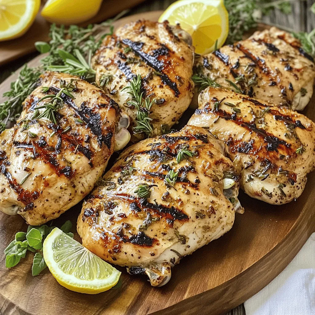 Um das leckere Knoblauch Kräuter Gegrillte Hähnchen zuzubereiten, brauchst du folgende Zutaten: - 4 Hähnchenbrustfilets, ohne Haut und Knochen - 4 Knoblauchzehen, fein gehackt - 2 Esslöffel frischer Rosmarin, fein gehackt - 2 Esslöffel frische Thymianblätter - 1 Esslöffel frische Petersilie, fein gehackt - 1 Teelöffel Zitronenschale - 60 ml Olivenöl - Salz und Pfeffer nach Geschmack - Saft von 1 Zitrone Die Qualität der Zutaten ist wichtig für den Geschmack. Wähle frische Kräuter, wenn möglich. Frischer Knoblauch hat mehr Aroma als getrockneter. Achte darauf, dass das Hähnchen frisch ist und eine hellrosa Farbe hat. Gutes Olivenöl macht einen großen Unterschied. Es sorgt für einen volleren Geschmack in der Marinade. Wenn du keine frischen Kräuter hast, kannst du auch getrocknete verwenden. Verwende jedoch weniger, etwa ein Drittel der Menge. Wenn du keinen Rosmarin magst, probiere Oregano. Thymian kann durch Basilikum ersetzt werden. Petersilie ist flexibel, du kannst auch Koriander nehmen, wenn dir der Geschmack gefällt. Um die Marinade für das Knoblauch Kräuter Gegrillte Hähnchen zu machen, mischen Sie die Zutaten in einer großen Schüssel. Nehmen Sie 4 gehackte Knoblauchzehen, 2 Esslöffel frischen Rosmarin, 2 Esslöffel frische Thymianblätter, und 1 Esslöffel frische Petersilie. Fügen Sie die Zitronenschale und 60 ml Olivenöl hinzu. Mischen Sie alles gut. Geben Sie dann Salz und Pfeffer nach Geschmack dazu. Diese Mischung bringt viel Geschmack ins Hähnchen. Legen Sie 4 Hähnchenbrustfilets in einen großen, verschließbaren Beutel oder eine flache Schüssel. Gießen Sie die Marinade über das Hähnchen. Achten Sie darauf, dass jedes Stück gut bedeckt ist. Verschließen Sie den Beutel oder decken Sie die Schüssel ab. Lassen Sie das Hähnchen mindestens 1 Stunde im Kühlschrank marinieren. Für besten Geschmack lassen Sie es über Nacht ziehen. Heizen Sie den Grill auf mittlere bis hohe Hitze vor, etwa 200°C. Nehmen Sie die Hähnchenbrustfilets aus der Marinade. Lassen Sie überschüssige Marinade abtropfen und schütten Sie diese weg. Legen Sie das Hähnchen auf den Grill. Grillen Sie jede Seite für 6-8 Minuten. Das Hähnchen ist fertig, wenn die Innentemperatur 75°C erreicht. Es sollte nicht mehr rosa in der Mitte sein. Lassen Sie das Hähnchen nach dem Grillen 5 Minuten ruhen, bevor Sie es in Scheiben schneiden. Für die vollständige Anleitung und weitere Tipps schauen Sie sich das Full Recipe an. Die richtige Grilltemperatur ist wichtig für ein gutes Ergebnis. Ich empfehle, den Grill auf mittlere bis hohe Hitze vorzubereiten. Dies liegt bei etwa 200°C. Bei dieser Temperatur gart das Hähnchen gleichmäßig. Zu hohe Hitze kann das Fleisch außen verbrennen und innen roh lassen. Ein Fleischthermometer hilft, die Innentemperatur zu prüfen. Das Hähnchen sollte mindestens 75°C erreichen. Die Marinade ist der Schlüssel zu einem schmackhaften Hähnchen. Ich empfehle, die Marinade zu verdoppeln. So kann man das Hähnchen bei Bedarf während des Grillens bestreichen. Dies gibt dem Hähnchen mehr Geschmack und hält es saftig. Die Marinade zieht nicht nur in das Hähnchen ein, sondern sorgt auch für eine leckere Kruste beim Grillen. Trockenes Hähnchen macht niemanden glücklich. Um das zu vermeiden, sollten Sie das Hähnchen gut marinieren und nicht zu lange grillen. Nach dem Grillen lasse ich das Hähnchen für fünf Minuten ruhen. So verteilt sich der Saft im Fleisch. Dadurch bleibt das Hähnchen saftig und zart. Achten Sie darauf, das Hähnchen nicht zu übergrillen. {{image_4}} Für dein Knoblauch Kräuter Gegrilltes Hähnchen kannst du verschiedene Kräuter nutzen. Frischer Basilikum bringt eine süße Note. Petersilie gibt eine milde Frische. Schnittlauch fügt einen leichten Zwiebelgeschmack hinzu. Diese Kräuter passen gut zu Hähnchen und machen es spannend. Probiere eine Mischung aus verschiedenen Kräutern für mehr Geschmack. Du kannst deine Marinade anpassen, indem du neue Gewürze hinzufügst. Paprika gibt eine rauchige Schärfe. Kreuzkümmel bringt erdige Aromen. Chili-Flocken sorgen für einen scharfen Kick. Mische diese Gewürze in deine Marinade, um dem Hähnchen mehr Tiefe zu geben. Experimentiere mit den Mengen, um den perfekten Geschmack zu finden. Statt Hähnchenbrustfilets kannst du auch andere Fleischsorten verwenden. Hähnchenschenkel sind saftiger und geschmackvoller. Sie eignen sich gut für das Grillen. Putenbrust ist eine magerere Wahl, hat aber weniger Geschmack. Für eine vegetarische Option kannst du Tofu oder Gemüse verwenden. Marinierte Zucchini oder Auberginen sind lecker und gesund. So hast du viele leckere Möglichkeiten. Wenn du Hähnchen übrig hast, lass es zuerst abkühlen. Wickel die Stücke in Frischhaltefolie oder lege sie in einen luftdichten Behälter. So bleibt das Hähnchen frisch. Du kannst auch einen Behälter mit einer guten Dichtung verwenden. So vermeidest du Gerüche im Kühlschrank. Wenn du das Hähnchen für später aufbewahren möchtest, kannst du es einfrieren. Stelle sicher, dass das Hähnchen gut abgekühlt ist. Lege es in einen Gefrierbeutel und drücke die Luft heraus. So bleibt das Hähnchen saftig. Beschrifte den Beutel mit dem Datum. So weißt du, wann du es eingefroren hast. Im Kühlschrank hält sich das gegrillte Hähnchen etwa drei bis vier Tage. Achte darauf, dass der Kühlschrank kalt genug ist, unter 4 Grad Celsius. Wenn du dir nicht sicher bist, ob das Hähnchen noch gut ist, rieche daran oder schau nach Anzeichen von Verderb. Wenn du das Hähnchen länger aufbewahren willst, friere es besser ein. Das Hähnchen sollte mindestens 1 Stunde mariniert werden. Für den besten Geschmack empfehle ich, es über Nacht im Kühlschrank ruhen zu lassen. So ziehen die Aromen tief ins Fleisch ein. Je länger die Marinade einwirkt, desto zarter und geschmackvoller wird das Hähnchen. Die beste Grilltemperatur für Hähnchen liegt bei etwa 200°C. Diese Temperatur sorgt dafür, dass das Hähnchen außen schön bräunt und innen saftig bleibt. Achte darauf, das Hähnchen bei mittlerer bis hoher Hitze zu grillen. So erreichst du die perfekte Garstufe. Ja, du kannst die Marinade im Voraus zubereiten. Das spart Zeit und macht das Kochen einfacher. Bereite die Marinade einfach 1-2 Tage vorher zu und bewahre sie im Kühlschrank auf. So sind die Aromen noch frischer, wenn du das Hähnchen marinierst. Zusammenfassend haben wir die Wichtigkeit der richtigen Zutaten und deren Qualität hervorgehoben. Eine gute Marinade ist der Schlüssel zu zartem Hähnchen. Tipp: Nutze die besten Grilleinstellungen, um perfekte Ergebnisse zu erzielen. Variationen mit Kräutern und Gewürzen bringen neue Geschmäcker. Sorge dafür, dass übrig gebliebenes Hähnchen richtig gelagert wird. Diese Schritte helfen dir, deine Grillkünste zu verbessern und das Ergebnis zu genießen. Jetzt kannst du entspannt grillen und deine liebsten Gerichte servieren.