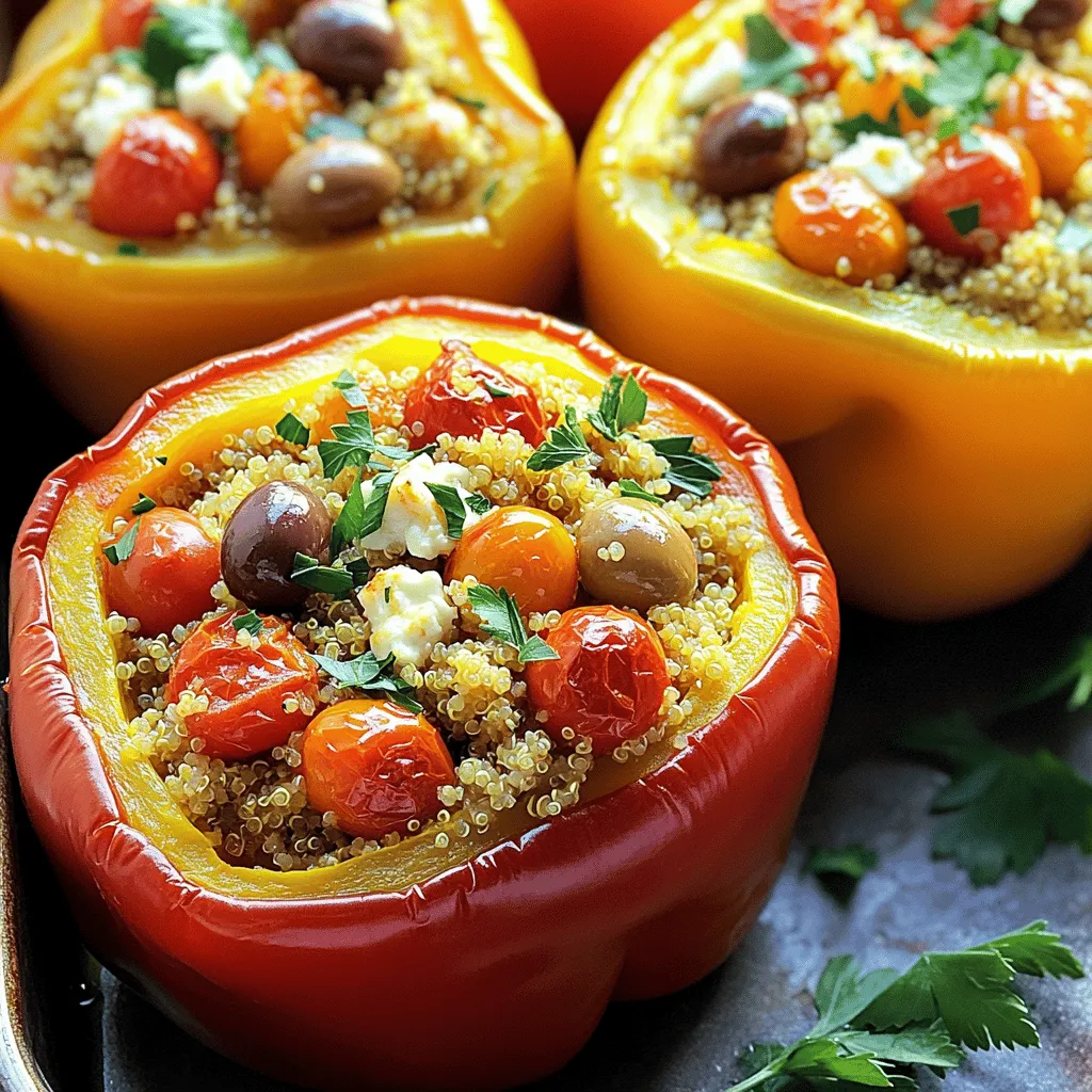 Für deine mediterranen gefüllten Paprika benötigst du frische und gesunde Zutaten. Hier sind die Hauptzutaten: - 4 große Paprika (jede Farbe) - 1 Tasse Quinoa, gründlich gespült - 2 Tassen Gemüsebrühe - 1 Tasse Kirschtomaten, gewürfelt - 1 kleine rote Zwiebel, fein gehackt - 1 Dose (425 g) Kichererbsen, abgespült und abgetropft - 1/2 Tasse Kalamata-Oliven, entsteint und gehackt - 1/2 Tasse Feta-Käse, zerkrümelt - 2 Knoblauchzehen, gehackt Diese Zutaten bringen eine tolle Textur und Geschmack. Quinoa ist eine gesunde Basis. Kichererbsen fügen Protein hinzu. Paprika bringt Süße und Farbe. Die richtigen Gewürze und Kräuter sind der Schlüssel zum Geschmack. Hier sind die, die du brauchst: - 1 Teelöffel getrockneter Oregano - 1 Teelöffel getrocknetes Basilikum - Salz und Pfeffer nach Geschmack - Olivenöl zum Beträufeln Oregano und Basilikum geben den gefüllten Paprika einen mediterranen Touch. Salz und Pfeffer heben alle Aromen hervor. Olivenöl sorgt für einen schönen Glanz und zusätzlichen Geschmack. Wenn du etwas Abwechslung magst, gibt es viele andere Füllungen. Hier sind einige Ideen: - Reis oder Couscous statt Quinoa - Gehacktes Gemüse wie Zucchini oder Spinat - Verschiedene Käsesorten wie Mozzarella oder Parmesan - Fleisch wie Hackfleisch oder Hühnchen für Fleischliebhaber Du kannst die Füllung an deinen Geschmack anpassen. Experimentiere mit verschiedenen Zutaten. So wird jedes Mal ein neues Gericht daraus! Für das vollständige Rezept, schau dir bitte die [Full Recipe] an. Zuerst heize deinen Ofen auf 190°C vor. Nimm die großen Paprika und schneide die Oberseiten ab. Entferne die Kerne und die weißen Teile innen. Das gibt Platz für die Füllung. Stell die Deckel beiseite. Du kannst verschiedene Farben verwenden, das sieht schön aus! Koche in einem Topf die Gemüsebrühe. Füge die gewaschene Quinoa hinzu. Reduziere die Hitze und decke den Topf ab. Lass die Quinoa etwa 15 Minuten köcheln. Sie sollte fluffig sein. In einer großen Schüssel vermenge die gekochte Quinoa mit Kirschtomaten, Zwiebel, Kichererbsen, Oliven und Feta. Gib Knoblauch, Oregano und Basilikum dazu. Würze mit Salz und Pfeffer. Mische alles gut durch. Fülle jede Paprika mit der Quinoa-Mischung. Drücke sie sanft hinein. Stelle die gefüllten Paprika in eine Auflaufform. Wenn sie wackeln, schneide die Unterseite leicht ab. Beträufle die Oberseiten mit Olivenöl und setze die Deckel wieder auf. Decke die Form mit Aluminiumfolie ab und backe die Paprika 30 Minuten. Entferne die Folie und backe sie weitere 10-15 Minuten. Sie sollten zart und leicht angebrannt sein. Lass sie kurz abkühlen und garniere sie mit frischer Petersilie. Für das vollständige Rezept kannst du hier nachlesen: [Full Recipe]. Ein häufiger Fehler ist, die Paprika nicht richtig vorzubereiten. Du musst die Kerne und weißen Membranen entfernen. Diese Teile sind bitter und machen die Paprika unangenehm. Ein weiterer Fehler ist, die Füllung nicht gut zu würzen. Die Gewürze bringen den Geschmack zur Geltung. Achte darauf, dass die Quinoa gut gekocht ist. Sie sollte locker und fluffig sein. Wenn sie matschig ist, wird die Füllung nicht gut. Du kannst die Füllung am Tag vorher zubereiten. Lagere sie im Kühlschrank, bis du bereit bist, die Paprika zu füllen. Das spart Zeit und macht das Kochen einfacher. Du kannst auch die Paprika vorbereiten. Schneide die Oberseiten ab und entferne die Kerne. Bewahre sie in einer Schüssel mit Wasser auf, damit sie frisch bleiben. So hast du alles bereit, wenn du kochen willst. Heize deinen Ofen immer vor. Das sorgt für eine gleichmäßige Hitze. Bedecke die Auflaufform zuerst mit Aluminiumfolie. So bleibt die Feuchtigkeit in der Form. Backe die Paprika 30 Minuten mit Folie und dann 10-15 Minuten ohne. Das gibt ihnen eine schöne, leicht gebräunte Oberfläche. Überprüfe die Paprika, um sicherzustellen, dass sie zart sind. Lass die Paprika nach dem Backen kurz abkühlen. So kann der Geschmack sich setzen. {{image_4}} Du kannst die Füllung für diese gefüllten Paprika leicht anpassen. Eine vegetarische Version ist einfach. Ersetze den Feta-Käse durch einen veganen Käse. Verwende auch mehr Gemüse. Zucchini oder Spinat passen gut. Du kannst auch Nüsse hinzufügen. Mandeln oder Walnüsse geben einen tollen Crunch. Diese Anpassungen machen das Gericht noch gesünder und leckerer. Für eine herzhaftere Variante füge Hackfleisch hinzu. Rinder- oder Lammhack passt perfekt. Brate das Fleisch zuerst an, bevor du es mit der Quinoa-Mischung vermengst. Meeresfrüchte sind auch eine gute Wahl. Garnelen oder kleine Tintenfische bringen einen neuen Geschmack. Achte darauf, sie nicht zu lange zu kochen, damit sie zart bleiben. Saisonale Zutaten machen die gefüllten Paprika spannend. Im Sommer kannst du frische Zucchini und Auberginen verwenden. Im Herbst sind Kürbis und Süßkartoffeln großartig. Sie bringen natürliche Süße und Farbe. Im Winter sind Wurzelgemüse wie Karotten oder Rüben eine gute Wahl. Experimentiere mit verschiedenen Kräutern entsprechend der Jahreszeit. Diese kleinen Änderungen heben deinen Geschmack auf ein neues Level. Du findest die vollständige Zubereitung in der [Full Recipe]. Wenn du gefüllte Paprika übrig hast, bewahre sie im Kühlschrank auf. Lege die gefüllten Paprika in einen luftdichten Behälter. So bleiben sie frisch. Sie halten sich bis zu drei Tage. Vermeide es, sie in einer offenen Schüssel zu lassen. Das trocknet sie aus. Du kannst gefüllte Paprika auch einfrieren. Stelle sicher, dass sie komplett abgekühlt sind. Wickel jede Paprika in Frischhaltefolie. Lege sie dann in einen Gefrierbeutel. So bleibt der Geschmack erhalten. Gefrorene Paprika halten bis zu drei Monate. Ich empfehle, sie vor dem Servieren im Kühlschrank über Nacht auftauen zu lassen. Um die gefüllten Paprika wieder aufzuwärmen, benutze den Ofen. Heize den Ofen auf 180 °C vor. Lege die Paprika in eine Auflaufform. Beträufle sie mit etwas Olivenöl, um sie saftig zu halten. Decke die Form mit Folie ab. So trocknen sie nicht aus. Backe die Paprika für etwa 20 Minuten. Überprüfe, ob sie heiß sind. Sie schmecken fast wie frisch zubereitet! Gefüllte Paprika bleiben im Kühlschrank etwa 3 bis 5 Tage frisch. Bewahre sie in einem luftdichten Behälter auf. So bleibt der Geschmack erhalten. Wenn du sie einfrierst, halten sie bis zu 3 Monate. Achte darauf, sie gut zu verpacken, um Gefrierbrand zu vermeiden. Ja, du kannst gefüllte Paprika im Voraus machen. Bereite sie bis zum Backen vor und stelle sie in den Kühlschrank. Du kannst sie auch einfrieren. Dann backe sie einfach, wenn du bereit bist, sie zu essen. So sparst du Zeit an einem hektischen Tag. Zu gefüllten Paprika passen viele Beilagen. Hier sind einige Ideen: - Ein frischer grüner Salat - Knuspriges Brot oder Ciabatta - Reis oder Couscous - Joghurt oder Tzatziki als Dip - Gegrilltes Gemüse Diese Beilagen ergänzen den Geschmack und sorgen für ein vollwertiges Essen. Die gefüllten Paprika sind einfach zuzubereiten und sehr schmackhaft. Wir haben die Hauptzutaten und Gewürze betrachtet und verschiedene Fülloptionen erkundet. Mit einer Schritt-für-Schritt-Anleitung kannst du sie leicht selbst machen. Achte auf häufige Fehler, um die leckersten Ergebnisse zu erzielen. Denk auch an Möglichkeiten, die Paprika möglichst lange frisch zu halten. Du kannst diese Gerichte vielseitig anpassen und sogar im Voraus zubereiten. Probier es aus und genieße!