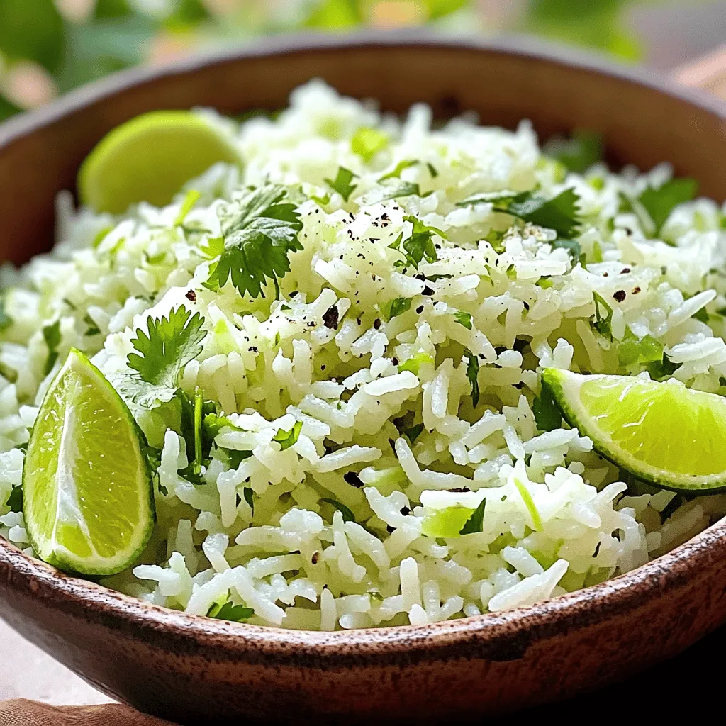 - 2 Tassen Langkornreis (weißer Reis) - 4 Tassen Gemüsebrühe oder Wasser - Abrieb und Saft von 2 Limetten Die Hauptzutaten sind einfach und frisch. Langkornreis gibt dem Gericht eine schöne Konsistenz. Die Brühe oder das Wasser bringt Geschmack. Limetten geben dem Reis den besonderen Spritz. - 1 Esslöffel Olivenöl - 1 kleine Zwiebel, fein gehackt - 2 Knoblauchzehen, gehackt - 1 Teelöffel Salz (nach Geschmack anpassen) - ½ Teelöffel schwarzer Pfeffer - ½ Teelöffel Kreuzkümmel (optional) Olivenöl sorgt für ein schönes Aroma. Zwiebel und Knoblauch geben Tiefe. Salz und Pfeffer sind ein Muss. Kreuzkümmel bringt einen besonderen Kick, wenn du ihn magst. - 1 Tasse frischer Koriander, grob gehackt - Limettenscheiben zur Garnitur Frischer Koriander macht den Reis lebendig. Limettenscheiben helfen beim Servieren und sehen hübsch aus. Diese frischen Zutaten machen den Unterschied. Wenn du das gesamte Rezept sehen möchtest, schau dir die [Full Recipe] an! - Spüle den Reis in einem feinen Sieb unter kaltem Wasser ab. - Damit entfernst du die überschüssige Stärke, die den Reis klebrig macht. - Bereite einen mittelgroßen Topf vor, um den Reis zu kochen. - Erhitze 1 Esslöffel Olivenöl in dem Topf. - Füge die fein gehackte Zwiebel hinzu. - Brate sie 3-4 Minuten lang, bis sie durchsichtig ist. - Gib den gehackten Knoblauch und optional Kreuzkümmel hinzu. - Brate alles für 1-2 Minuten an, bis es gut riecht. - Rühre den abgespülten Reis in den Topf. - Röste ihn 1-2 Minuten im Öl, um den Geschmack zu intensivieren. - Gieße 4 Tassen Gemüsebrühe dazu. - Füge Salz, Limettenabrieb und schwarzen Pfeffer hinzu. - Bringe alles zum Kochen und reduziere die Hitze. - Decke den Topf mit einem gut schließenden Deckel ab. - Lasse den Reis 18-20 Minuten köcheln, bis er weich ist. - Nimm den Topf vom Herd und lockere den Reis mit einer Gabel auf. - Füge den Limettensaft und den grob gehackten Koriander hinzu. - Rühre sanft um, bis alles gut vermischt ist. Für das vollständige Rezept, schau dir die [Full Recipe] an. Um die perfekte Konsistenz für deinen Cilantro Lime Rice zu erreichen, achte auf das Wasser-Reis-Verhältnis. Verwende immer das richtige Verhältnis von 2:1. Das bedeutet, für jede Tasse Reis nimmst du zwei Tassen Flüssigkeit. Köcheln auf die richtige Zeit ist ebenfalls wichtig. Lasse den Reis 18 bis 20 Minuten kochen. So wird der Reis weich, aber nicht matschig. Um den Geschmack zu intensivieren, kannst du mehr Limettensaft oder frischen Koriander hinzufügen. Mehr Limettensaft gibt dem Reis einen spritzigen Kick. Wenn du Brühe statt Wasser verwendest, wird der Geschmack noch reichhaltiger. Gemüsebrühe bringt zusätzliche Aromen in dein Gericht. Ein häufiger Fehler ist das Überkochen des Reises. Achte darauf, die Hitze nach dem Kochen sofort zu reduzieren. Eine falsche Hitzeinstellung kann dazu führen, dass der Reis klebrig wird. Halte die Hitze niedrig, während der Reis köchelt. So bleibt er locker und perfekt. {{image_4}} Wenn Sie eine vegane Version von Cilantro Lime Rice möchten, sind pflanzliche Brühen ideal. Sie geben dem Reis einen köstlichen Geschmack. Verwenden Sie Gemüsebrühe anstelle von Wasser. Auch frisches Gemüse kann den Reis aufpeppen. Fügen Sie Paprika, Erbsen oder Bohnen hinzu. Das gibt Farbe und Nährstoffe. Experimentieren Sie mit verschiedenen Kräutern und Gewürzen. Fügen Sie frischen Dill oder Petersilie für einen neuen Geschmack hinzu. Wenn Sie es scharf mögen, probieren Sie Chili oder Cayennepfeffer. Diese Gewürze bringen mehr Hitze und Tiefe in das Gericht. Cilantro Lime Rice passt gut zu vielen Gerichten. Servieren Sie es mit Tacos, Fajitas oder gegrilltem Gemüse. Es ist auch eine tolle Füllung für Burritos. Für Salate können Sie es als Basis verwenden. Das bringt Frische und Geschmack in jedes Gericht. Um die Frische von Cilantro Lime Rice zu bewahren, lagern Sie ihn in einem luftdichten Behälter. Ein Glasbehälter oder eine Plastikbox sind ideal. Stellen Sie sicher, dass der Reis vollständig abgekühlt ist, bevor Sie ihn einpacken. So vermeiden Sie Kondensation, die den Reis matschig macht. Im Kühlschrank bleibt der Reis frisch für etwa drei bis fünf Tage. Achten Sie darauf, ihn nicht länger als nötig zu lagern. Sie können Cilantro Lime Rice auch einfrieren. Teilen Sie ihn in Portionen und legen Sie ihn in gefriergeeignete Beutel. So hält er sich bis zu drei Monate. Zum Auftauen legen Sie die Portionen einfach über Nacht in den Kühlschrank. Um den Reis wieder aufzuwärmen, verwenden Sie die Mikrowelle oder eine Pfanne. In der Mikrowelle geben Sie ein wenig Wasser hinzu, um den Reis feucht zu halten. In der Pfanne erhitzen Sie ihn bei mittlerer Hitze, während Sie regelmäßig umrühren. So verhindern Sie, dass der Reis austrocknet. Wenn er trocken wirkt, fügen Sie einen Spritzer Limettensaft oder etwas Brühe hinzu, um den Geschmack aufzufrischen. Die Zubereitung von Cilantro Lime Rice dauert etwa 30 Minuten. Die Vorbereitungszeit beträgt 10 Minuten. Die Kochzeit liegt bei 20 Minuten. Das geht schnell und einfach. Ja, du kannst auch andere Reisarten verwenden. Basmati und Jasminreis passen gut zu diesem Gericht. Vollkornreis ist eine gesunde Wahl, aber die Kochzeit ändert sich. Achte darauf, die Flüssigkeitsmenge anzupassen. Ja, Cilantro Lime Rice ist glutenfrei. Reis und die meisten Gewürze sind natürlich glutenfrei. Wenn du Gemüsebrühe verwendest, überprüfe die Zutaten. So stellst du sicher, dass alles glutenfrei bleibt. Ja, du kannst den Limettensaft reduzieren. Weniger Limettensaft macht den Reis weniger spritzig. Der Geschmack wird milder. Achte darauf, den Reis gut zu probieren und die Balance zu finden. Um die Portionen anzupassen, ändere einfach die Menge von Reis und Brühe. Für mehr Portionen verdopple die Zutaten. Für weniger Portionen halbiere sie. Du kannst auch Reste leicht aufbewahren und später genießen. Cilantro Lime Rice ist einfach zuzubereiten und bietet viel Geschmack. Wir haben die Hauptzutaten, deren Zubereitung und verfügbare Variationen besprochen. Achte auf die richtige Konsistenz und vermeide häufige Fehler. Lagere den Reis gut, damit er frisch bleibt. Denke daran, dass du auch mit Gewürzen und Beilagen spielen kannst, um ihn anzupassen. Probiere die Tipps aus und genieße dein Gericht!