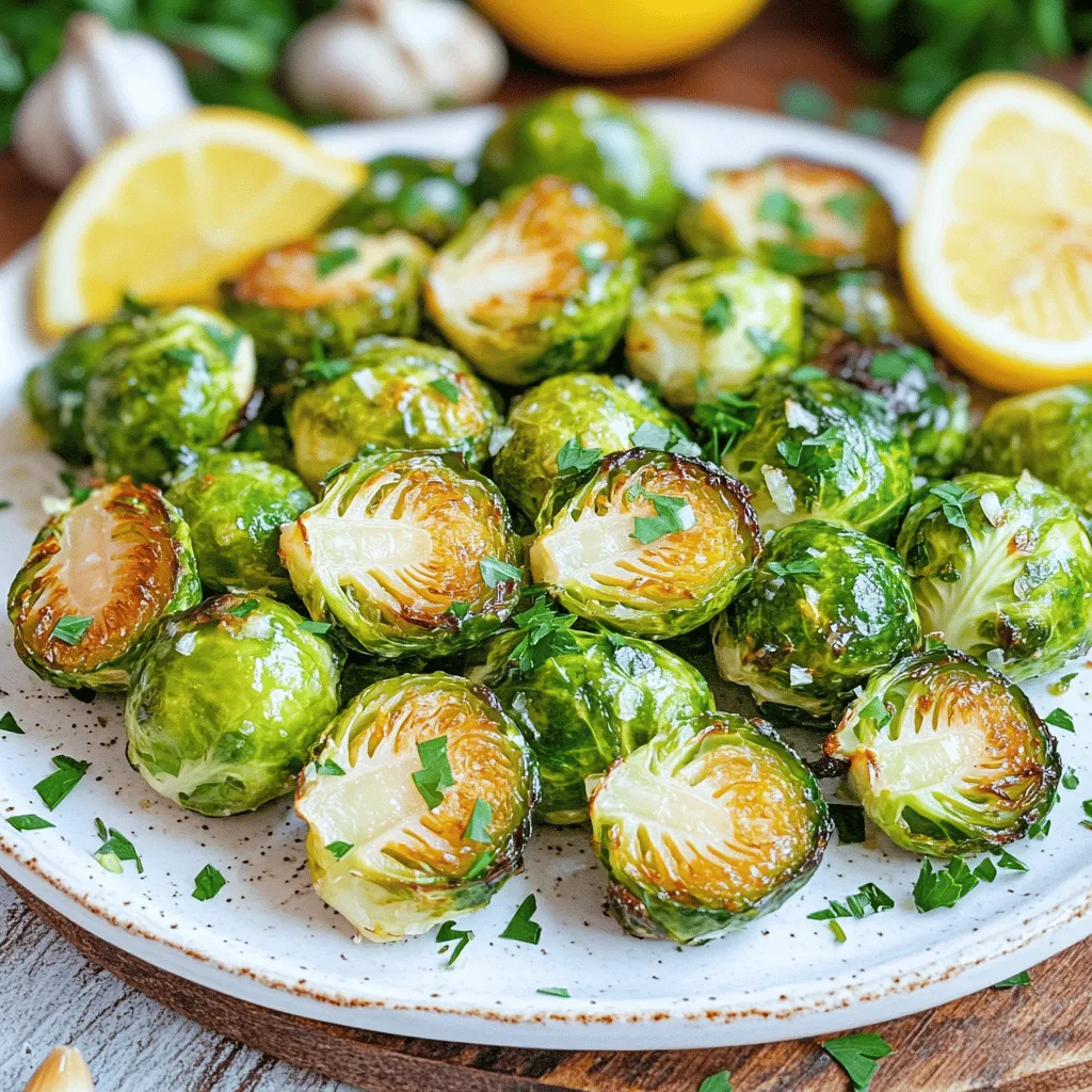 Um köstliche Lemon Garlic Roasted Brussels Sprouts zuzubereiten, brauchst du folgende Zutaten: - 450 g frische Rosenkohl, geputzt und halbiert - 3 Esslöffel Olivenöl - 4 Knoblauchzehen, fein gehackt - Schale von 1 Zitrone (abgerieben) - 2 Esslöffel frischer Zitronensaft - Salz und Pfeffer nach Geschmack - 1 Teelöffel rote Pfefferflocken (optional für Schärfe) - 2 Esslöffel frische Petersilie, gehackt (zur Garnierung) Wähle frische Rosenkohl aus, die fest und grün sind. Achte darauf, dass sie keine braunen Flecken haben. Größere Rosenkohl können holzig sein. Kleine bis mittelgroße sind oft zarter und schmackhafter. Du kannst sie auch leicht drücken. Wenn sie knackig sind, sind sie frisch. Lass die Rosenkohl im Kühlschrank aufbewahren, um ihre Frische zu erhalten. Wenn du kein Olivenöl magst, probiere andere Öle. Avocadoöl ist eine gute Wahl. Es hat einen milden Geschmack und kann gut erhitzt werden. Du kannst auch geschmolzene Butter verwenden. Sie gibt den Rosenkohl einen reichen Geschmack. Für eine würzige Note nutze Sesamöl. Das bringt einen tollen Aroma-Kick. Zuerst musst du deinen Ofen auf 200°C vorheizen. Diese Temperatur hilft, die Rosenkohl zart und knusprig zu rösten. Nimm jetzt 450 g frische Rosenkohl. Putze sie gut und schneide sie in der Mitte durch. Achte darauf, dass sie gleichmäßig sind, damit sie gleichmäßig garen. In einer großen Schüssel vermenge die halbierten Rosenkohl mit 3 Esslöffeln Olivenöl, 4 fein gehackten Knoblauchzehen, der Schale von 1 Zitrone, 2 Esslöffeln frischem Zitronensaft, Salz und Pfeffer nach Geschmack. Wenn du es schärfer magst, füge 1 Teelöffel rote Pfefferflocken hinzu. Rühre alles gut um, bis die Rosenkohl gleichmäßig mit den Aromen bedeckt sind. Lege die Rosenkohl gleichmäßig auf ein mit Backpapier ausgelegtes Backblech. Achte darauf, dass sie nicht übereinander liegen. Das gibt ihnen Platz zum Rösten. Jetzt kommt der spannende Teil! Schiebe das Blech in den Ofen und röste die Rosenkohl für 20 bis 25 Minuten. Nach der Hälfte der Zeit solltest du sie einmal umdrehen. So werden sie rundum goldbraun und karamellisiert. Der perfekte Gargrad ist wichtig. Die Rosenkohl sollten zart, aber nicht matschig sein. Sie sollten eine schöne goldene Farbe haben. Um sicherzugehen, kannst du eine Gabel verwenden, um sie zu testen. Wenn sie leicht durchzustechen sind, sind sie perfekt. Nach dem Rösten nimm die Rosenkohl aus dem Ofen und lass sie ein paar Minuten abkühlen. Garniere sie dann mit 2 Esslöffeln frisch gehackter Petersilie für einen schönen Farbkontrast. Du wirst die Kombination aus Zitrone und Knoblauch lieben! Für das vollständige Rezept, schau dir die [Full Recipe] an. Um den Geschmack deiner Lemon Garlic Roasted Brussels Sprouts zu intensivieren, nutze frische Zutaten. Frischer Knoblauch gibt mehr Aroma als getrockneter. Achte darauf, die Zitrone gut zu reiben. So erhältst du mehr von ihrem Duft. Du kannst auch die Rosenkohl vor dem Rösten kurz blanchieren. Das hilft, die Farbe und den Geschmack zu bewahren. Wenn du mehr Tiefe möchtest, füge geröstete Nüsse hinzu. Mandeln oder Walnüsse passen gut. Ein häufiger Fehler ist, die Rosenkohl zu dicht auf das Backblech zu legen. Dadurch garen sie ungleichmäßig. Achte darauf, dass sie sich nicht berühren. Ein anderer Fehler ist, sie nicht genug zu würzen. Salz und Pfeffer sind wichtig für den Geschmack. Vermeide es, die Rosenkohl zu lange zu rösten. Sie sollten zart und leicht knusprig sein, nicht verbrannt. Wenn du sie zu lange lässt, verlieren sie ihre schöne Farbe und ihren Geschmack. Für eine ansprechende Präsentation lege die gerösteten Rosenkohl auf einen großen Teller. Garniere sie mit frischer Petersilie, um Farbe hinzuzufügen. Lege eine Zitronenscheibe daneben, um das Aroma zu betonen. Du kannst auch einen Spritzer Zitronensaft darüber geben, um die Frische zu steigern. Ein paar geröstete Nüsse darauf sind ebenfalls ein schöner Akzent. Diese einfachen Schritte machen deine Speise optisch und geschmacklich ansprechend. Für das vollständige Rezept schau dir die [Full Recipe] an. {{image_4}} Um deine Lemon Garlic Roasted Brussels Sprouts noch schmackhafter zu machen, füge einige Zusätze hinzu. Nüsse wie Walnüsse oder Mandeln geben einen tollen Crunch. Röste sie leicht, bevor du sie zu den Rosenkohl gibst. Käse ist ebenfalls eine gute Wahl. Parmesan oder Feta bringen einen salzigen Geschmack. Streue ihn einfach kurz vor dem Servieren darüber. Diese einfachen Änderungen heben das Gericht auf ein neues Level. Du kannst auch andere Gemüse mit den Rosenkohl kombinieren. Karotten, Süßkartoffeln oder sogar Blumenkohl passen gut dazu. Schneide sie in ähnlich große Stücke. So garen sie gleichmäßig. Mische die Gemüse einfach mit der gleichen Marinade wie die Rosenkohl. Die Vielfalt sorgt für mehr Farbe und Geschmack auf dem Teller. Für eine vegane oder glutenfreie Version bleibe einfach bei den Hauptzutaten. Die Marinade ist schon vegan. Du kannst das Olivenöl und die Gewürze verwenden, ohne Probleme. Achte darauf, dass du glutenfreie Produkte verwendest, falls du andere Zutaten hinzufügst. So bleibt dein Gericht gesund und für alle geeignet. Wenn du magst, kannst du auch einen Spritzer Balsamico-Essig hinzufügen. Das gibt einen tollen, süßen Geschmack. Diese Variationen machen deine Lemon Garlic Roasted Brussels Sprouts zu einem echten Highlight. Probiere sie aus und finde deine Lieblingsversion. Für das vollständige Rezept, schau dir die [Full Recipe] an. Wenn du Reste von deinen Lemon Garlic Roasted Brussels Sprouts hast, bewahre sie gut auf. Lass die Rosenkohl zuerst abkühlen. Lege sie dann in einen luftdichten Behälter. So bleiben sie frisch. Du kannst sie bis zu drei Tage im Kühlschrank aufbewahren. Achte darauf, dass sie gut verschlossen sind, damit sie nicht austrocknen. Um die Reste aufzuwärmen, benutze deinen Ofen. Heize ihn auf 180°C vor. Lege die Rosenkohl auf ein Backblech. Röste sie für etwa 10 bis 15 Minuten. So bleiben sie knusprig und lecker. Du kannst auch die Mikrowelle verwenden. Erhitze die Rosenkohl dort für 1 bis 2 Minuten. Achte darauf, sie nicht zu lange zu erwärmen, damit sie nicht matschig werden. Im Kühlschrank bleiben die Rosenkohl bis zu drei Tage frisch. Im Gefrierfach kannst du sie bis zu einem Monat aufbewahren. Achte darauf, sie in einem gefriergeeigneten Behälter zu lagern. So schützt du sie vor Frostbrand. Wenn du sie auftauen möchtest, lege sie einfach über Nacht in den Kühlschrank. Du kannst sie dann wie gewohnt aufwärmen. Für die vollständige Anleitung und Tipps schau dir das [Full Recipe] an. Ja, du kannst gefrorene Rosenkohl verwenden. Sie sind eine praktische Option. Achte darauf, sie zuerst aufzutauen. Das macht das Rösten einfacher und gleichmäßiger. Gefrorene Rosenkohl schmecken zwar gut, frisch ist jedoch besser. Frische haben mehr Geschmack und Textur. Röste die Rosenkohl 20 bis 25 Minuten bei 200°C. Nach der Hälfte der Zeit solltest du sie einmal umdrehen. So werden sie gleichmäßig gar und knusprig. Achte darauf, dass sie zart und leicht karamellisiert sind. Das gibt ihnen einen tollen Geschmack. Gerösteter Rosenkohl passt gut zu vielen Gerichten. Du kannst sie zu Fleisch, Fisch oder auch zu Pasta servieren. Sie sind auch lecker in Salaten. Eine gute Idee ist, sie mit einer Zitronenscheibe oder frischen Kräutern zu garnieren. Das hebt den Geschmack noch mehr hervor. Bei der Zubereitung kannst du kreativ sein. Du kannst dir auch die [Full Recipe] anschauen, um weitere Ideen zu bekommen. Rosenkohl ist lecker und einfach zuzubereiten. Wir haben die Zutaten besprochen, wie man frischen Rosenkohl auswählt und schmackhafte Alternativen nutzt. Die Schritt-für-Schritt-Anleitung hilft beim Rösten und dem perfekten Gargrad. Ich habe auch Tipps gegeben, um den Geschmack zu intensivieren und häufige Fehler zu vermeiden. Variationen sorgen für Abwechslung, und die Aufbewahrung von Resten ist leicht. Denke daran, dass gefrorene Rosenkohl eine gute Option sind. So wird jedes Gericht zu einem Genuss!