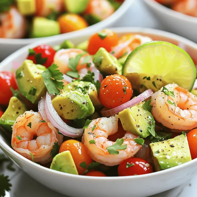 Für diesen Salat brauchst du einige Hauptzutaten. Du benötigst: - 450 g Garnelen, geschält und entdarmt - 2 reife Avocados, gewürfelt - 250 g Kirschtomaten, halbiert - 1/2 rote Zwiebel, fein gehackt - 60 g frischer Koriander, gehackt - 30 ml Olivenöl - 30 ml Limettensaft - 1 Teelöffel Knoblauchpulver - Salz und Pfeffer nach Geschmack Die Garnelen bringen viel Protein. Avocados fügen gesunde Fette hinzu. Kirschtomaten sorgen für Frische und Farbe. Zwiebeln geben einen schönen Biss. Koriander bringt einen tollen Geschmack. Die Mengen sind wichtig, um den besten Geschmack zu erzielen. Zu viele Garnelen können den Salat schwer machen. Zu wenige Kirschtomaten machen ihn trocken. Achte darauf, die Avocados erst kurz vor dem Servieren zu schneiden. So bleiben sie frisch und grün. Wähle frische Zutaten für den besten Geschmack. Achte darauf, dass die Garnelen rosa und fest sind. Die Avocados sollten leicht weich sein, aber nicht braun. Kirschtomaten sollten glänzend und fest sein. Wenn du frischen Koriander kaufst, rieche daran. Er sollte frisch und aromatisch duften. Wenn du die Zutaten frisch wählst, wird dein Salat lecker und gesund. Für das gesamte Rezept kannst du den Abschnitt "Full Recipe" lesen. Um die Garnelen perfekt zuzubereiten, bringen Sie einen großen Topf mit Wasser zum Kochen. Fügen Sie eine Prise Salz hinzu. Geben Sie die geschälten und entdarmten Garnelen ins Wasser. Kochen Sie sie 2-3 Minuten lang, bis sie rosa und undurchsichtig sind. Dann gießen Sie die Garnelen ab und lassen sie abkühlen. So behalten sie ihren zarten Geschmack und die richtige Textur. Für das Dressing mischen Sie in einer kleinen Schüssel Olivenöl, Limettensaft, Knoblauchpulver, Salz und Pfeffer. Rühren Sie alles gut um, bis eine homogene Mischung entsteht. Probieren Sie das Dressing und passen Sie die Würze nach Ihrem Geschmack an. Es sollte frisch und leicht säuerlich sein, um die Garnelen und Avocados perfekt zu ergänzen. Nehmen Sie eine große Schüssel und geben Sie die gewürfelten Avocados, halbierten Kirschtomaten, gehackte rote Zwiebel und frischen Koriander hinein. Mischen Sie die Zutaten vorsichtig, damit die Avocados nicht zerdrückt werden. Fügen Sie dann die abgekühlten Garnelen hinzu. Träufeln Sie das vorbereitete Dressing über die Mischung und vermengen Sie alles sanft. Servieren Sie den Salat sofort in gekühlten Schalen. Garnieren Sie ihn mit zusätzlichem Koriander und einem Limettenkeil für einen frischen Look. Für das vollständige Rezept schauen Sie bitte in die Sektion "Full Recipe". Reife Avocados sind der Schlüssel für diesen Salat. Um eine reife Avocado auszuwählen, fühle vorsichtig die Haut. Sie sollte leicht nachgeben, wenn du drückst. Achte darauf, dass die Farbe dunkelgrün oder fast schwarz ist. Wenn die Avocado zu hart ist, lasse sie ein paar Tage bei Raumtemperatur. Wickel sie in Zeitungspapier, um den Reifeprozess zu beschleunigen. Das Kochen von Garnelen ist einfach, wenn du einige Dinge beachtest. Verwende frische oder aufgetaute Garnelen. Koche sie nur kurz, etwa 2-3 Minuten. Sie sind fertig, wenn sie rosa und undurchsichtig werden. Überkoche sie nicht, sonst werden sie zäh. Nach dem Kochen, lass sie abkühlen, bevor du sie zum Salat gibst. Ein häufiger Fehler ist, die Avocados zu früh zu schneiden. Warte, bis du bereit bist, den Salat zu machen. So bleiben sie frisch und grün. Achte darauf, die Garnelen nicht zu überwürzen. Das Dressing sollte die Aromen ergänzen, nicht überdecken. Und denk daran, den Salat vorsichtig zu vermengen, um die Avocados nicht zu zerdrücken. Für das volle Rezept, schau dir den Abschnitt "Gesunde Avocado-Garnelen-Salat" an. {{image_4}} Wenn Sie eine vegane Version des Salats möchten, gibt es tolle Optionen. Statt Garnelen können Sie Kichererbsen oder Tofu verwenden. Beide sind proteinreich und fügen eine tolle Textur hinzu. Würzen Sie diese gut, um den Geschmack zu verstärken. Eine gute Marinade aus Limettensaft und Gewürzen hilft, den Tofu noch besser zu machen. Um den Salat noch schmackhafter zu machen, können Sie ein paar einfache Zutaten hinzufügen. Eine Handvoll Mais bringt Süße und Farbe. Gehackte Paprika gibt Knackigkeit und mehr Vitamine. Auch Avocadoöl statt Olivenöl kann einen nussigen Geschmack hinzufügen. Experimentieren Sie, bis Sie Ihre perfekte Mischung gefunden haben! Wenn Sie spezielle Ernährungsbedürfnisse haben, können Sie den Salat leicht anpassen. Für glutenfreie Ernährung verwenden Sie einfach frische Zutaten ohne verarbeitete Soßen. Wenn Sie auf Kohlenhydrate achten, können Sie die Tomatenmenge reduzieren. Für Menschen mit einer Nussallergie ist es wichtig, Nüsse und Nussöle zu meiden. So bleibt der Salat lecker und passt zu jedem Ernährungsstil. Bewahre deinen gesunden Avocado-Garnelen-Salat in einem luftdichten Behälter auf. So bleibt er frisch. Achte darauf, den Salat nicht zu lange bei Raumtemperatur stehen zu lassen. Das kann die Qualität beeinträchtigen. Im Kühlschrank hält der Salat etwa 1-2 Tage. Avocados neigen dazu, schnell braun zu werden. Um das zu verhindern, kannst du etwas Limettensaft darüberträufeln. Das hilft, die Farbe der Avocados länger zu erhalten. Wenn du Reste hast, kannst du kreativ werden. Mische den Salat mit Quinoa oder verwende ihn als Füllung für Wraps. Du kannst auch die Garnelen und das Gemüse in eine Suppe geben. So hast du gleich eine neue, leckere Mahlzeit. Der gesunde Avocado-Garnelen-Salat hat etwa 300 Kalorien pro Portion. Diese Zahl kann variieren, je nach den genauen Zutaten und Portionen, die du verwendest. Avocados sind reich an gesunden Fetten und bieten viele Nährstoffe. Garnelen sind eine gute Proteinquelle und enthalten wenig Fett. Zusammen ergeben sie eine nahrhafte und leichte Mahlzeit. Ja, du kannst gefrorene Garnelen verwenden. Stelle sicher, dass du sie vorher auftauen lässt. Du kannst dies schnell im Kühlschrank oder unter kaltem Wasser tun. Achte darauf, die Garnelen gut abzutrocknen, bevor du sie kochst. So wird der Salat nicht wässrig. Gefrorene Garnelen sind oft frisch gefangen und bieten eine gute Qualität. Der Salat bleibt bis zu zwei Tage frisch im Kühlschrank. Bewahre ihn in einem luftdichten Behälter auf. Achte darauf, die Avocados erst kurz vor dem Servieren hinzuzufügen. So vermeidest du, dass sie braun werden. Wenn du den Salat länger aufbewahren willst, kannst du die Zutaten separat lagern. Das hält alles frisch und knusprig. Der gesunde Avocado-Garnelen-Salat ist einfach zuzubereiten und voller Geschmack. Wir haben frische Zutaten, Schritt-für-Schritt-Anleitungen und nützliche Tipps behandelt. Achte auf reife Avocados und die richtige Zubereitung der Garnelen. Variationen bieten dir viele Möglichkeiten, auch für spezielle Diäten. Mit den richtigen Lagerhinweisen bleibt der Salat frisch. Probiere ihn aus und erlebe, wie lecker gesunde Ernährung sein kann. Ein toller Genuss für alle, die gut essen wollen!